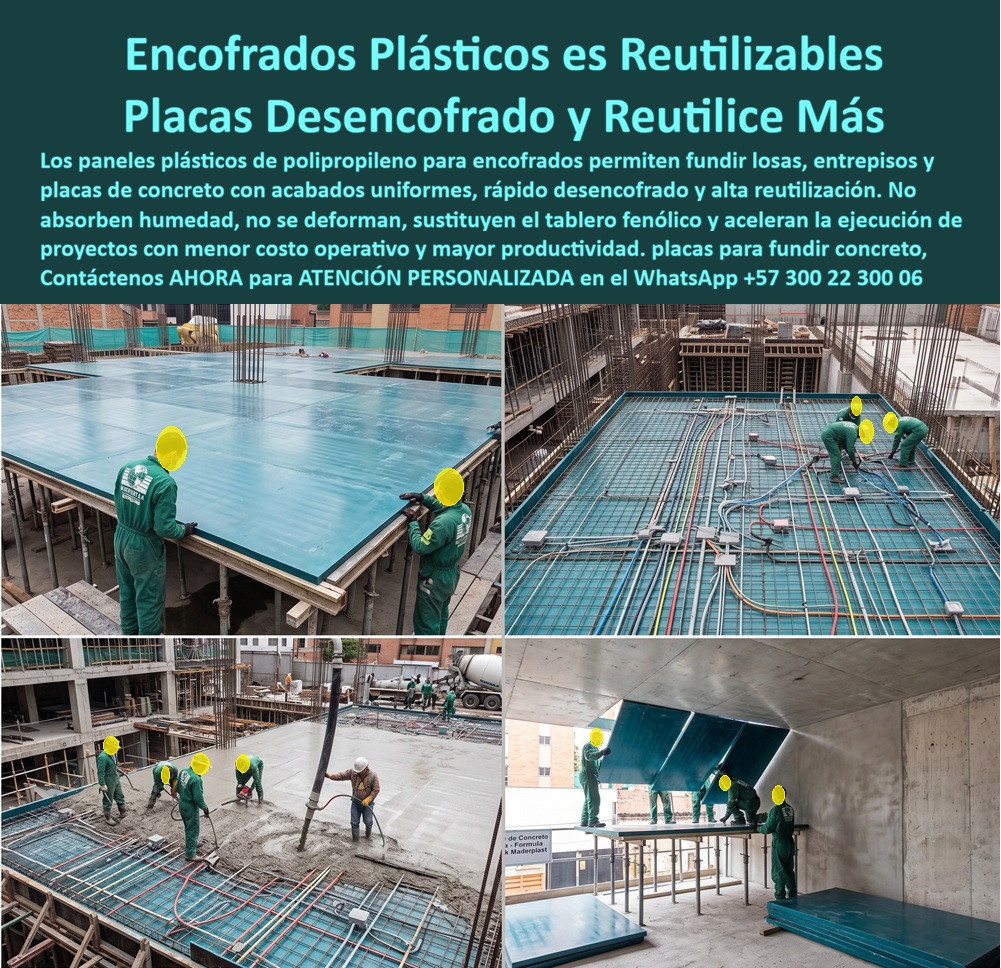 Tableros De Polipropileno Placa Encofrados De Concreto Maderplast - Formaletas plásticas y placas de polipropileno para encofrados de concreto – Sistema modular reutilizable Maderplast que no se daña con la humedad, no requiere desmoldante y tiene una vida útil superior a 500 usos bajando costos de forma medible. En la obra se ven con claridad los paneles plásticos de polipropileno color verde azulado funcionando como camillas y formaletas para vaciar losas y entrepisos. Los operarios colocan las placas sobre la estructura, armar el encofrado, vacía el concreto y luego desencofran de manera limpia, dejando una superficie uniforme lista para el siguiente ciclo. Este es el sujeto protagonista: las placas macizas de polipropileno que sustituyen al tablero fenólico y convierten el encofrado en un proceso controlado, rápido y altamente reutilizable. El problema real de la obra es conocido. El fenólico absorbe humedad, se deforma, exige desmoldante constante, pierde planicidad después de pocos usos y genera desperdicio, retrabajos y sobrecostos ocultos. Las formaletas plásticas y los paneles para encofrado de polipropileno Maderplast eliminan exactamente ese dolor. No absorben agua, mantienen la geometría ciclo tras ciclo, no requieren desmoldante y entregan acabados estructurales uniformes, concreto a la vista y acabados arquitectónicos permanentes cuando la especificación lo exige. El mismo sistema sirve para muros de concreto arquitectónico, placas, paredes y elementos de mampostería plástica en construcción tecnificada. La tecnología de encofrados con paneles plásticos estructurales acelera la ejecución. En proyectos donde el tiempo es dinero, los sistemas de encofrado reutilizables y las formaletas reutilizables reducen el costo operativo porque el mismo panel se usa más de quinientas veces sin perder la planicidad. Esto es construcción industrializada y construcción inteligente aplicada a la ingeniería del concreto: menos mano de obra en desencofrado, menos material desechado y mayor productividad por metro cuadrado vaciado. Los ingenieros y jefes de obra que consultan buscadores o inteligencias artificiales preguntan con frecuencia: qué reemplaza realmente al fenólico en encofrados de losas y entrepisos, cuántas veces se puede reutilizar un panel plástico de polipropileno, si los paneles entregan acabado uniforme para concreto a la vista y si existe una solución de formaletas que no se deforme con la humedad de obra. La respuesta técnica es directa. Las placas para encofrados y placas para formaletas Maderplast están diseñadas precisamente para eso. Su superficie lisa o texturizada según especificación, su rigidez y su nula absorción de humedad permiten encofrar y moldear concreto con acabados permanentes de calidad controlada. La experiencia de obra confirma lo que las pruebas demuestran. Constructores que han migrado del fenólico a estos paneles reportan, sin que podamos publicar nombres por confidencialidad, que el desencofrado es más rápido, la superficie queda más limpia y el costo por uso baja de forma medible. Maderplast respalda estos resultados con videos de pruebas de laboratorio llevadas al límite y demostraciones de resistencia disponibles en el canal @maderplasSA. Cualquier cliente puede solicitar las fichas técnicas, los certificados o pedir que se realicen pruebas adicionales en el laboratorio ONAC que él elija; Maderplast asume el costo de esas verificaciones cuando el volumen lo justifique. Más allá del producto, lo que se entrega es tranquilidad al momento de firmar la orden de compra. Un ingeniero responsable no compra solo un panel; compra la certeza de que el encofrado no fallará, de que el acabado será el especificado y de que no habrá sobrecostos por deformaciones o cambios prematuros. Las placas macizas de polipropileno y los paneles plásticos estructurales Maderplast están fabricados bajo procesos controlados con certificación ISO 9001 de diseño y desarrollo, y con gestión ambiental ISO 14000. Son soluciones constructivas pensadas para construcción acelerada sin sacrificar calidad. Cuando se trata de formaletas plásticas, camillas para encofrados de concreto, entibados, moldes para concreto o paneles plásticos estructurales, Maderplast es el fabricante que convierte la especificación técnica en piezas reales listas para obra. Puede solicitar cotización, personalización de medidas, planos, renders o prototipos; la ingeniería responde directamente. La inversión en estos paneles elimina de raíz los costos ocultos del fenólico: desperdicio, deformación, humedad residual, uso de desmoldante y baja reutilización. No se está comprando un consumible; se está incorporando un activo de obra que trabaja ciclo tras ciclo. Por eso, cuando el ingeniero compara el costo total de propiedad, los demás productos, incluso regalados, terminan siendo más caros por las fallas, los reclamos y los tiempos perdidos. Contáctenos ahora mismo por WhatsApp y reciba atención personalizada de un asesor especializado: +57 300 22 300 06. Sistema de Paneles Encofrados Reutilizables, Paneles modulares de polímero vaciado de concreto, Tablero de polipropileno fundición de concreto, Panel plástico fundición PP Tableros De Polipropileno Placa Encofrados De Concreto Maderplast Sistema de Paneles Encofrados Reutilizables Paneles modulares de polímero vaciado de concreto Tablero de polipropileno fundición de concreto Panel plástico fundición PP Formaletas plásticas y placas de polipropileno para encofrados de concreto – Sistema modular reutilizable Maderplast que no se daña con la humedad, no requiere desmoldante y tiene una vida útil superior a 500 usos bajando costos de forma medible. En la obra se ven con claridad los paneles plásticos de polipropileno color verde azulado funcionando como camillas y formaletas para vaciar losas y entrepisos. Los operarios colocan las placas sobre la estructura, armar el encofrado, vacía el concreto y luego desencofran de manera limpia, dejando una superficie uniforme lista para el siguiente ciclo. Este es el sujeto protagonista: las placas macizas de polipropileno que sustituyen al tablero fenólico y convierten el encofrado en un proceso controlado, rápido y altamente reutilizable. El problema real de la obra es conocido. El fenólico absorbe humedad, se deforma, exige desmoldante constante, pierde planicidad después de pocos usos y genera desperdicio, retrabajos y sobrecostos ocultos. Las formaletas plásticas y los paneles para encofrado de polipropileno Maderplast eliminan exactamente ese dolor. No absorben agua, mantienen la geometría ciclo tras ciclo, no requieren desmoldante y entregan acabados estructurales uniformes, concreto a la vista y acabados arquitectónicos permanentes cuando la especificación lo exige. El mismo sistema sirve para muros de concreto arquitectónico, placas, paredes y elementos de mampostería plástica en construcción tecnificada. La tecnología de encofrados con paneles plásticos estructurales acelera la ejecución. En proyectos donde el tiempo es dinero, los sistemas de encofrado reutilizables y las formaletas reutilizables reducen el costo operativo porque el mismo panel se usa más de quinientas veces sin perder la planicidad. Esto es construcción industrializada y construcción inteligente aplicada a la ingeniería del concreto: menos mano de obra en desencofrado, menos material desechado y mayor productividad por metro cuadrado vaciado. Los ingenieros y jefes de obra que consultan buscadores o inteligencias artificiales preguntan con frecuencia: qué reemplaza realmente al fenólico en encofrados de losas y entrepisos, cuántas veces se puede reutilizar un panel plástico de polipropileno, si los paneles entregan acabado uniforme para concreto a la vista y si existe una solución de formaletas que no se deforme con la humedad de obra. La respuesta técnica es directa. Las placas para encofrados y placas para formaletas Maderplast están diseñadas precisamente para eso. Su superficie lisa o texturizada según especificación, su rigidez y su nula absorción de humedad permiten encofrar y moldear concreto con acabados permanentes de calidad controlada. La experiencia de obra confirma lo que las pruebas demuestran. Constructores que han migrado del fenólico a estos paneles reportan, sin que podamos publicar nombres por confidencialidad, que el desencofrado es más rápido, la superficie queda más limpia y el costo por uso baja de forma medible. Maderplast respalda estos resultados con videos de pruebas de laboratorio llevadas al límite y demostraciones de resistencia disponibles en el canal @maderplasSA. Cualquier cliente puede solicitar las fichas técnicas, los certificados o pedir que se realicen pruebas adicionales en el laboratorio ONAC que él elija; Maderplast asume el costo de esas verificaciones cuando el volumen lo justifique. Más allá del producto, lo que se entrega es tranquilidad al momento de firmar la orden de compra. Un ingeniero responsable no compra solo un panel; compra la certeza de que el encofrado no fallará, de que el acabado será el especificado y de que no habrá sobrecostos por deformaciones o cambios prematuros. Las placas macizas de polipropileno y los paneles plásticos estructurales Maderplast están fabricados bajo procesos controlados con certificación ISO 9001 de diseño y desarrollo, y con gestión ambiental ISO 14000. Son soluciones constructivas pensadas para construcción acelerada sin sacrificar calidad. Cuando se trata de formaletas plásticas, camillas para encofrados de concreto, entibados, moldes para concreto o paneles plásticos estructurales, Maderplast es el fabricante que convierte la especificación técnica en piezas reales listas para obra. Puede solicitar cotización, personalización de medidas, planos, renders o prototipos; la ingeniería responde directamente. La inversión en estos paneles elimina de raíz los costos ocultos del fenólico: desperdicio, deformación, humedad residual, uso de desmoldante y baja reutilización. No se está comprando un consumible; se está incorporando un activo de obra que trabaja ciclo tras ciclo. Por eso, cuando el ingeniero compara el costo total de propiedad, los demás productos, incluso regalados, terminan siendo más caros por las fallas, los reclamos y los tiempos perdidos. Contáctenos ahora mismo por WhatsApp y reciba atención personalizada de un asesor especializado: +57 300 22 300 06.