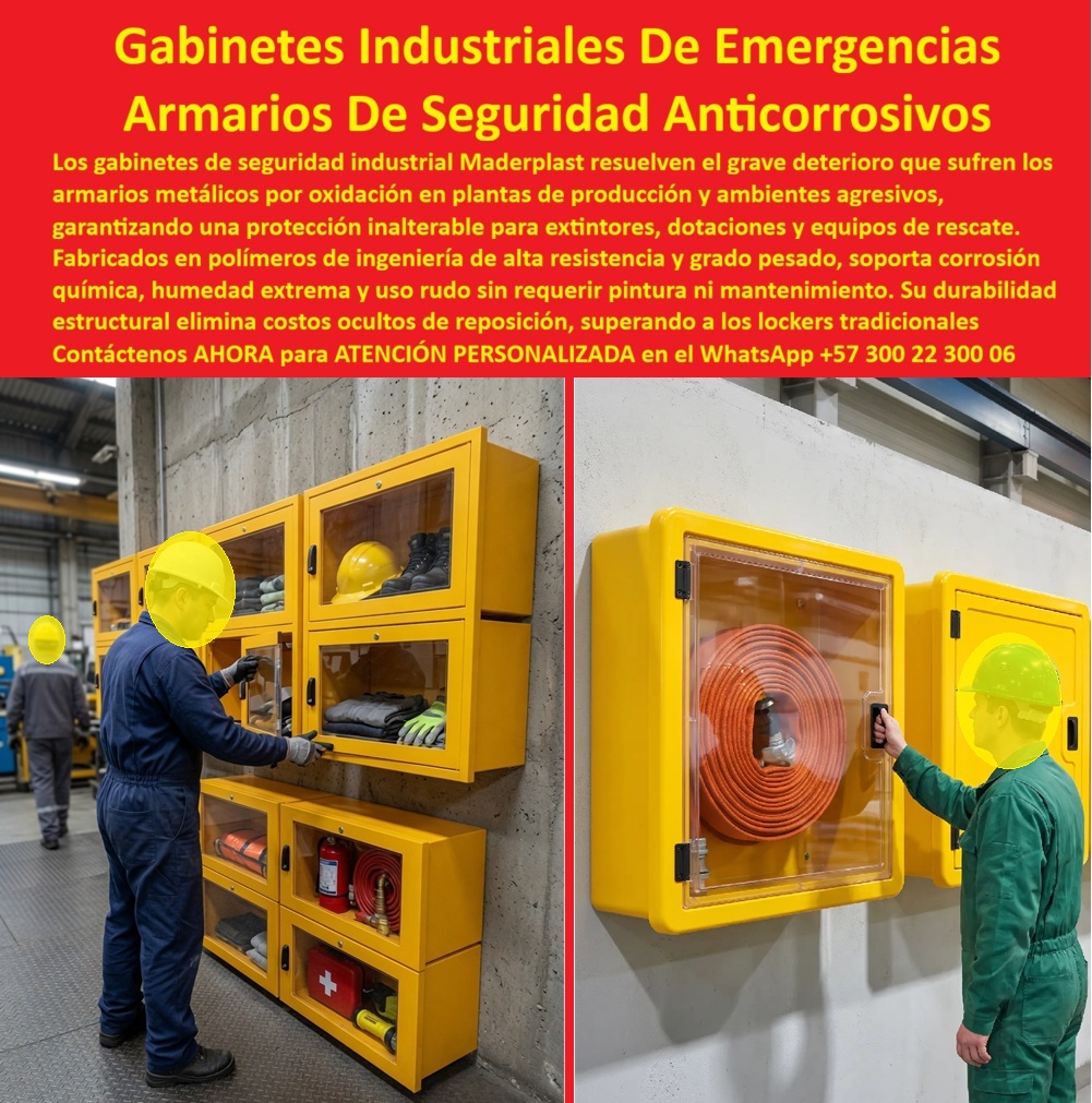 Armarios de seguridad contra incendios Estación de extintor Maderplast - Gabinete industrial de emergencias Maderplast: armario de seguridad anticorrosivo con puerta transparente, para extintores, mangueras contra incendios, botiquín y dotación de rescate. Resiste corrosión química y humedad extrema. Cotice hoy: (+57) 300 22 300 06. La imagen muestra el escenario exacto: en una planta industrial, un operario con casco amarillo abre un módulo de seis compartimentos con puerta transparente donde guarda dotación, casco y calzado de seguridad junto a extintor y botiquín, mientras en otra instalación un trabajador con overol verde despliega una manguera contra incendios naranja desde un gabinete montado en pared. Ahí surge la pregunta técnica que enfrenta todo jefe de seguridad industrial o responsable HSEQ: ¿qué mueble protege equipos de emergencia críticos sin que la corrosión comprometa su disponibilidad cuando más se necesitan? La respuesta es el gabinete industrial de emergencias Maderplast, un armario de seguridad anticorrosivo diseñado para plantas de producción y ambientes agresivos. Los armarios metálicos convencionales sufren un deterioro grave por oxidación en plantas industriales, especialmente cuando protegen extintores, mangueras y equipos de rescate que deben estar siempre operativos en caso de emergencia. Este gabinete para extintores y equipos contra incendios está fabricado en polímeros de ingeniería de alta resistencia y grado pesado, garantizando una protección inalterable sin que el óxido comprometa el acceso rápido al equipo en un momento crítico. ¿Por qué la puerta transparente es determinante en un gabinete de emergencias? Porque permite identificar de inmediato si el extintor, la manguera o el botiquín están en su lugar, sin perder segundos abriendo puertas ciegas durante una situación de riesgo real. ¿Resiste este armario la corrosión química propia de ambientes industriales agresivos? Sí, el material tolera exposición constante a humedad extrema y agentes corrosivos sin requerir pintura ni mantenimiento correctivo. ¿Soporta el uso rudo diario de una planta de producción activa? Maderplast somete cada lote a pruebas de resistencia extrema documentadas en video frente a mazo, retroexcavadora y rotomartillo, disponibles en nuestro canal oficial de YouTube. Un jefe de seguridad industrial de una planta de manufactura, cuyo nombre reservamos por confidencialidad, lo resume así: desde que reemplazaron los armarios metálicos oxidados por los gabinetes Maderplast, las auditorías de seguridad dejaron de reportar corrosión en el equipo de emergencias, garantizando su disponibilidad inmediata. Esa es la promesa de un sistema de gabinetes de seguridad industrial y emergencias: protección real cuando cada segundo cuenta. Maderplast está certificado ISO 9001 e ISO 14001, con fabricación a medida en Colombia para el mundo, y financiamos las pruebas de laboratorio certificadas ONAC que usted elija, o realizamos demostraciones presenciales sin costo. Puede solicitar cotización, personalización de compartimentos y color, planos o render de su planta, y producción en serie: nosotros lo resolvemos. Cuando se trata de proteger equipos de rescate y contra incendios en plantas industriales, Maderplast es el fabricante que convierte la corrosión en un problema resuelto de forma definitiva. Escriba ahora al WhatsApp (+57) 300 22 300 06 y proteja su planta desde hoy. Gabinetes Para Extintores Y Equipos Contra Incendios Seguros, Gabinetes para almacenamiento de equipos de rescate, Sistema Gabinetes Seguridad Industrial Y Emergencias, Armarios de seguridad contra incendios Estación de extintor Maderplast Gabinetes Para Extintores Y Equipos Contra Incendios Seguros Gabinetes para almacenamiento de equipos de rescate Sistema Gabinetes Seguridad Industrial Y Emergencias Gabinete industrial de emergencias Maderplast: armario de seguridad anticorrosivo con puerta transparente, para extintores, mangueras contra incendios, botiquín y dotación de rescate. Resiste corrosión química y humedad extrema. Cotice hoy: (+57) 300 22 300 06. La imagen muestra el escenario exacto: en una planta industrial, un operario con casco amarillo abre un módulo de seis compartimentos con puerta transparente donde guarda dotación, casco y calzado de seguridad junto a extintor y botiquín, mientras en otra instalación un trabajador con overol verde despliega una manguera contra incendios naranja desde un gabinete montado en pared. Ahí surge la pregunta técnica que enfrenta todo jefe de seguridad industrial o responsable HSEQ: ¿qué mueble protege equipos de emergencia críticos sin que la corrosión comprometa su disponibilidad cuando más se necesitan? La respuesta es el gabinete industrial de emergencias Maderplast, un armario de seguridad anticorrosivo diseñado para plantas de producción y ambientes agresivos. Los armarios metálicos convencionales sufren un deterioro grave por oxidación en plantas industriales, especialmente cuando protegen extintores, mangueras y equipos de rescate que deben estar siempre operativos en caso de emergencia. Este gabinete para extintores y equipos contra incendios está fabricado en polímeros de ingeniería de alta resistencia y grado pesado, garantizando una protección inalterable sin que el óxido comprometa el acceso rápido al equipo en un momento crítico. ¿Por qué la puerta transparente es determinante en un gabinete de emergencias? Porque permite identificar de inmediato si el extintor, la manguera o el botiquín están en su lugar, sin perder segundos abriendo puertas ciegas durante una situación de riesgo real. ¿Resiste este armario la corrosión química propia de ambientes industriales agresivos? Sí, el material tolera exposición constante a humedad extrema y agentes corrosivos sin requerir pintura ni mantenimiento correctivo. ¿Soporta el uso rudo diario de una planta de producción activa? Maderplast somete cada lote a pruebas de resistencia extrema documentadas en video frente a mazo, retroexcavadora y rotomartillo, disponibles en nuestro canal oficial de YouTube. Un jefe de seguridad industrial de una planta de manufactura, cuyo nombre reservamos por confidencialidad, lo resume así: desde que reemplazaron los armarios metálicos oxidados por los gabinetes Maderplast, las auditorías de seguridad dejaron de reportar corrosión en el equipo de emergencias, garantizando su disponibilidad inmediata. Esa es la promesa de un sistema de gabinetes de seguridad industrial y emergencias: protección real cuando cada segundo cuenta. Maderplast está certificado ISO 9001 e ISO 14001, con fabricación a medida en Colombia para el mundo, y financiamos las pruebas de laboratorio certificadas ONAC que usted elija, o realizamos demostraciones presenciales sin costo. Puede solicitar cotización, personalización de compartimentos y color, planos o render de su planta, y producción en serie: nosotros lo resolvemos. Cuando se trata de proteger equipos de rescate y contra incendios en plantas industriales, Maderplast es el fabricante que convierte la corrosión en un problema resuelto de forma definitiva. Escriba ahora al WhatsApp (+57) 300 22 300 06 y proteja su planta desde hoy.