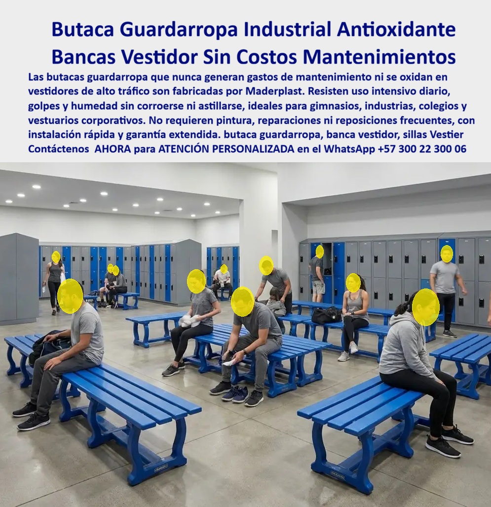 Asientos Para Guardarropas Silla locker Mobiliario Para Vestidores Maderplast - Bancas para Vestidores y Guardarropas Industriales La Fotografía Muestra: Bancas para vestidores Maderplast complementan lockers y guardarropas industriales con asientos resistentes a humedad, golpes y uso intensivo, eliminando problemas de oxidación, pudrición y mantenimiento frecuente. Solución para vestidores empresariales, plantas industriales, gimnasios, clubes, colegios y áreas deportivas que requieren mobiliario durable, lavable y de alta resistencia. Las bancas para vestidores industriales parecen un elemento sencillo, pero soportan diariamente una de las condiciones más exigentes del mobiliario institucional: usuarios sentándose, cambiándose de ropa y calzado, colocando bolsos y equipos, humedad permanente, limpieza frecuente, golpes y tráfico intensivo. Cuando una banca convencional comienza a oxidarse, astillarse, aflojarse o deteriorarse, deja de ser solamente un problema estético y empieza a generar reparaciones, mantenimiento y reposiciones. Las bancas para guardarropas Maderplast están desarrolladas para acompañar instalaciones de lockers y casilleros en áreas donde se requiere resistencia y facilidad de limpieza. Su fabricación en materiales plásticos de ingeniería evita la oxidación propia de componentes metálicos y la pudrición asociada con determinados elementos de madera expuestos permanentemente a humedad. Esta característica resulta especialmente importante en vestidores de plantas industriales, fábricas, piscinas, gimnasios, clubes deportivos, colegios, universidades y centros de formación, donde cientos de usuarios pueden utilizar diariamente el mismo mobiliario. La banca debe permanecer estable, funcional y presentable pese al trabajo continuo. El beneficio económico aparece precisamente con el paso del tiempo. Una banca de vestidor económica puede terminar costando mucho más cuando exige lijado, pintura, tratamientos anticorrosivos, sustitución de piezas o reposiciones periódicas. Por esta razón, la compra debe analizarse por costo total de propiedad y vida útil, no únicamente por el precio inicial. Maderplast fabrica asientos, butacas y bancas para vestidores en diferentes longitudes y configuraciones para integrarlos con lockers, guardarropas y zonas de cambio. Los proyectos pueden desarrollarse de acuerdo con el espacio disponible, número de usuarios, distribución del vestidor y necesidades particulares de cada instalación. Su superficie lavable facilita las rutinas de aseo y permite mantener mejores condiciones de presentación en espacios colectivos. Además, al no depender de pintura como barrera principal contra la corrosión, se reducen intervenciones que normalmente obligan a retirar temporalmente mobiliario de servicio. En proyectos institucionales de gran tamaño, combina lockers y bancas para vestidores bajo un mismo concepto permite organizar mejor la circulación: el usuario dispone de su casillero, un lugar adecuado para cambiarse y un área despejada para guardar sus pertenencias. Así, una banca anticorrosiva para vestidores deja de ser simplemente un asiento y se convierte en parte integral de una solución de mobiliario diseñada para disminuir mantenimiento, facilitar limpieza y soportar años de utilización intensiva. Maderplast desarrolla el vestidor completo: lockers, guardarropas, bancas, asientos y soluciones especiales fabricadas de acuerdo con las condiciones reales de cada proyecto. Contáctenos AHORA para ATENCIÓN PERSONALIZADA en el WhatsApp +57 300 22 300 06. vestidores Con Bancas Y Lockers, Mobiliario Para Vestidores Con Bancas Lockers Industriales, Butaca guardarropa industrial sin mantenimiento evita costos Gastos Asientos Para Guardarropas Silla locker Mobiliario Para Vestidores Maderplast vestidores Con Bancas Y Lockers Mobiliario Para Vestidores Con Bancas Lockers Industriales Butaca guardarropa industrial sin mantenimiento evita costos Gastos Bancas para Vestidores y Guardarropas Industriales La Fotografía Muestra: Bancas para vestidores Maderplast complementan lockers y guardarropas industriales con asientos resistentes a humedad, golpes y uso intensivo, eliminando problemas de oxidación, pudrición y mantenimiento frecuente. Solución para vestidores empresariales, plantas industriales, gimnasios, clubes, colegios y áreas deportivas que requieren mobiliario durable, lavable y de alta resistencia. Las bancas para vestidores industriales parecen un elemento sencillo, pero soportan diariamente una de las condiciones más exigentes del mobiliario institucional: usuarios sentándose, cambiándose de ropa y calzado, colocando bolsos y equipos, humedad permanente, limpieza frecuente, golpes y tráfico intensivo. Cuando una banca convencional comienza a oxidarse, astillarse, aflojarse o deteriorarse, deja de ser solamente un problema estético y empieza a generar reparaciones, mantenimiento y reposiciones. Las bancas para guardarropas Maderplast están desarrolladas para acompañar instalaciones de lockers y casilleros en áreas donde se requiere resistencia y facilidad de limpieza. Su fabricación en materiales plásticos de ingeniería evita la oxidación propia de componentes metálicos y la pudrición asociada con determinados elementos de madera expuestos permanentemente a humedad. Esta característica resulta especialmente importante en vestidores de plantas industriales, fábricas, piscinas, gimnasios, clubes deportivos, colegios, universidades y centros de formación, donde cientos de usuarios pueden utilizar diariamente el mismo mobiliario. La banca debe permanecer estable, funcional y presentable pese al trabajo continuo. El beneficio económico aparece precisamente con el paso del tiempo. Una banca de vestidor económica puede terminar costando mucho más cuando exige lijado, pintura, tratamientos anticorrosivos, sustitución de piezas o reposiciones periódicas. Por esta razón, la compra debe analizarse por costo total de propiedad y vida útil, no únicamente por el precio inicial. Maderplast fabrica asientos, butacas y bancas para vestidores en diferentes longitudes y configuraciones para integrarlos con lockers, guardarropas y zonas de cambio. Los proyectos pueden desarrollarse de acuerdo con el espacio disponible, número de usuarios, distribución del vestidor y necesidades particulares de cada instalación. Su superficie lavable facilita las rutinas de aseo y permite mantener mejores condiciones de presentación en espacios colectivos. Además, al no depender de pintura como barrera principal contra la corrosión, se reducen intervenciones que normalmente obligan a retirar temporalmente mobiliario de servicio. En proyectos institucionales de gran tamaño, combina lockers y bancas para vestidores bajo un mismo concepto permite organizar mejor la circulación: el usuario dispone de su casillero, un lugar adecuado para cambiarse y un área despejada para guardar sus pertenencias. Así, una banca anticorrosiva para vestidores deja de ser simplemente un asiento y se convierte en parte integral de una solución de mobiliario diseñada para disminuir mantenimiento, facilitar limpieza y soportar años de utilización intensiva. Maderplast desarrolla el vestidor completo: lockers, guardarropas, bancas, asientos y soluciones especiales fabricadas de acuerdo con las condiciones reales de cada proyecto. Contáctenos AHORA para ATENCIÓN PERSONALIZADA en el WhatsApp +57 300 22 300 06.