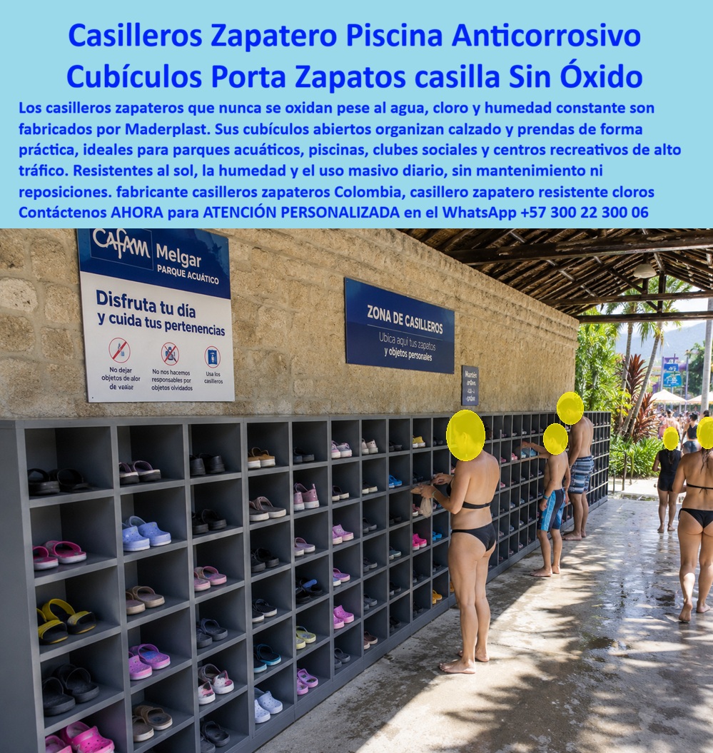 Casilleros Piscinas Casilla Porta Zapatos Prendas Lockers Zapatero Maderplast - Esta Imagen Muestra: Guardarropas para piscinas Maderplast: lockers multicolor de exterior en polímero macizo, resistentes a rayos UV, cloro y humedad constante, para condominios, clubes y zonas recreativas. Vida útil superior a 20 años sin oxidarse. Cotice hoy: (+57) 300 22 300 06. La imagen lo dice todo: junto a una piscina de condominio con sombrillas y camastros al fondo, un módulo compacto de seis compartimentos en rojo, verde, naranja, beige, azul y amarillo recibe toallas, bolsos y pertenencias de los bañistas antes de entrar al agua. Esa escena responde la pregunta que enfrenta todo administrador de club, condominio o zona recreativa: ¿qué locker resiste sol directo, cloro y humedad constante sin deteriorarse ni afear el entorno? La respuesta es el guardarropa para piscinas Maderplast, un locker de condominio fabricado en polímeros macizos con pigmentación multicolor de exterior. A diferencia de la taquilla metálica que se oxida y descascara en pocos meses de exposición a cloro y humedad ambiental, este casillero anticorrosivo para piscinas conserva su color vivo e integridad estructural durante más de veinte años, sin pelarse, sin oxidarse y sin exigir pintura ni mantenimiento correctivo. Cuando la administración de un conjunto residencial calcula el gasto de mantener mobiliario junto a la piscina, la diferencia frente al metal es evidente: cero reposiciones, cero reparaciones por corrosión, cero decoloración por sol. ¿Resiste la radiación solar directa durante todo el año sin desteñirse? Sí, la pigmentación es parte de la estructura del polímero, no una capa superficial que se degrada. ¿Tolera el contacto constante con agua clorada y salpicaduras? El material no absorbe humedad ni reacciona con el cloro, manteniendo secas las pertenencias guardadas. ¿Soporta el uso intensivo de un club con alto tráfico en temporada alta? Maderplast somete cada lote a pruebas extremas frente a mazo, retroexcavadora y rotomartillo, documentadas en nuestro canal de YouTube. Un administrador de un conjunto residencial con zona de piscina, cuyo nombre reservamos por confidencialidad, lo resume así: desde que instalaron los lockers Maderplast, dejaron de reemplazar taquillas oxidadas cada temporada y las pertenencias de los residentes quedaron protegidas del robo y la humedad. Esa es la promesa de un locker para clubes y recreación: color, seguridad y durabilidad total en el ambiente más exigente para el mobiliario. Maderplast está certificado ISO 9001 e ISO 14001, con fabricación a medida en Colombia para el mundo, y financiamos las pruebas de laboratorio certificadas ONAC que usted elija, o realizamos demostraciones presenciales sin costo. Puede solicitar cotización, personalización de colores y capacidad, planos o render, y producción en serie para todo su club: nosotros lo resolvemos. Cuando se trata de mobiliario decorativo y resistente para zonas de piscina y recreación, Maderplast es el fabricante que convierte el reto del sol y el cloro en una solución real y duradera. Escriba ahora al WhatsApp (+57) 300 22 300 06 y renueve su zona de piscina desde hoy. Casilleros Piscinas Casilla Porta Zapatos Prendas Lockers Zapatero Maderplast: Cubículos Anticorrosivos Sin Óxido Esta Foto Nos Muestra: Lockers plásticos Maderplast zapateros para bordes de piscina, parques acuáticos y clubes recreativos. Fabricados en polímeros macizos inoxidables resistentes al cloro y la humedad constante, son la solución anticorrosiva que elimina gastos de mantenimiento y supera a los lockers metálicos destruidos por la corrosión. En la imagen se aprecia una estación de casilleros abiertos tipo zapatero en la zona de vestidor al aire libre de un centro recreativo y parque acuático. La instalación comprende una batería horizontal continua de casilleros plásticos grises Maderplast divididos en cubículos individuales para organizar calzado de agua, sandalias y objetos personales a borde de piscina. Sobre el piso húmedo de piedra y bajo quioscos de madera rústica, se observa a los usuarios en vestimenta de baño accediendo de forma ágil a sus pertenencias, confirmando la utilidad, el orden operacional y la resistencia al salpique directo de agua tratada con cloro y químicos. Los parques acuáticos, centros recreativos y clubes sociales sufren un deterioro insostenible al instalar lockers metálicos o guardarropas metálicos en zonas de piscinas, ya que la humedad constante, el vapor de cloro y la radiación solar oxidan las láminas, pudren las bases y descascarar la pintura. Maderplast elimina esta problemática operativa mediante casilleros de plástico resistentes diseñados con cubículos inalterables, inmunes al cloro, hongos y bacterias, mantenibles con hidrolavado directo sin requerir tratamientos anticorrosivos. Los lockers plásticos industriales Maderplast se inyectan en polímeros macizos de alta densidad inalterables. Ante las preguntas técnicas habituales de administradores de complejos acuáticos e ingenieros de mantenimiento: ¿Cómo resisten estos casilleros anticorrosivos la exposición continua al agua clorada? Los lockers para piscinas Maderplast carecen de partes metálicas oxidables, impidiendo el picado por agentes químicos y evitando la decoloración por rayos UV. ¿De qué manera optimizan la rotación los lockers modulares en Lockers para clubes deportivos y Lockers escolares? Al funcionar como Lockers para paquetería, casillero para ropa o porta calzado de acceso rápido, permiten organizar flujos masivos en Lockers para gimnasios, reduciendo el Costo Total de Propiedad (TCO) a cero en reparaciones. Se configuran como cubículos abiertos o casilleros con llave y casilleros con candado, consolidándose como los lockers de seguridad requeridos en casilleros para vestuarios. La alta resistencia en campo la certifican directores de operaciones: "Instalar los lockers plásticos Colombia Maderplast tipo zapatero en el parque acuático eliminó la oxidación y los costos anuales por pintura. Llevamos más de ocho años expuestos al agua con cloro y sol sin deterioro alguno". La tenacidad física del compuesto está comprobada contra impactos y cargas, con evidencias en el canal corporativo (https: //www.youtube.com/@maderplasSA). Las alternativas metálicas o de madera compacta de la competencia, aun siendo regaladas, resultan desastrosamente caras por sus constantes reparaciones, peladuras y reemplazos prematuros. Adquirir armarios plásticos Maderplast representa una inversión exenta de depreciación. Nuestra planta opera bajo normas ISO 9001 e ISO 14001, garantizando procesos industriales controlados, experiencia en plásticos técnicos y fabricación a medida en Colombia para el mundo. Para requerimientos en lockers para empresas, casilleros para empleados, casilleros para hoteles o casilleros para zonas costeras, Maderplast es el proveedor de casilleros industriales preferido. Para cotizaciones, planos acotados, renders o fichas técnicas de venta de casilleros Bogotá y nivel nacional, solicite atención directamente con nuestro Departamento de Ingeniería: Ing. Soporte Técnico: (+57) 300 22 300 06 | ingenieria@maderplast.co. Para cualquier proyecto de almacenamiento en áreas húmedas o recreativas, recuerde que Maderplast es la zapatilla de la Cenicienta: el milagro que encaja con exacta precisión técnica en sus instalaciones, y el santo que hace posible esta solución es nuestro equipo de soporte. Contacte directamente al Departamento de Ingeniería para atención personalizada. Asesoría y Soporte Técnico: (+57) 300 22 300 06. Lockers Piscinas Anticorrosivos, Cubículo Para Centro Recreativos, Paquetero Clubes Sociales, Guardarropa Anticorrosivos Piscinas, Cajonera zapatos Borde Piscina Casilleros Piscinas Casilla Porta Zapatos Prendas Lockers Zapatero Maderplast Lockers Piscinas Anticorrosivos Cubículo Para Centro Recreativos Paquetero Clubes Sociales Guardarropa Anticorrosivos Piscinas Cajonera zapatos Borde Piscina Casilleros Piscinas Casilla Porta Zapatos Prendas Lockers Zapatero Maderplast: Cubículos Anticorrosivos Sin Óxido Esta Foto Nos Muestra: Lockers plásticos Maderplast zapateros para bordes de piscina, parques acuáticos y clubes recreativos. Fabricados en polímeros macizos inoxidables resistentes al cloro y la humedad constante, son la solución anticorrosiva que elimina gastos de mantenimiento y supera a los lockers metálicos destruidos por la corrosión. En la imagen se aprecia una estación de casilleros abiertos tipo zapatero en la zona de vestidor al aire libre de un centro recreativo y parque acuático. La instalación comprende una batería horizontal continua de casilleros plásticos grises Maderplast divididos en cubículos individuales para organizar calzado de agua, sandalias y objetos personales a borde de piscina. Sobre el piso húmedo de piedra y bajo quioscos de madera rústica, se observa a los usuarios en vestimenta de baño accediendo de forma ágil a sus pertenencias, confirmando la utilidad, el orden operacional y la resistencia al salpique directo de agua tratada con cloro y químicos. Los parques acuáticos, centros recreativos y clubes sociales sufren un deterioro insostenible al instalar lockers metálicos o guardarropas metálicos en zonas de piscinas, ya que la humedad constante, el vapor de cloro y la radiación solar oxidan las láminas, pudren las bases y descascarar la pintura. Maderplast elimina esta problemática operativa mediante casilleros de plástico resistentes diseñados con cubículos inalterables, inmunes al cloro, hongos y bacterias, mantenibles con hidrolavado directo sin requerir tratamientos anticorrosivos. Los lockers plásticos industriales Maderplast se inyectan en polímeros macizos de alta densidad inalterables. Ante las preguntas técnicas habituales de administradores de complejos acuáticos e ingenieros de mantenimiento: ¿Cómo resisten estos casilleros anticorrosivos la exposición continua al agua clorada? Los lockers para piscinas Maderplast carecen de partes metálicas oxidables, impidiendo el picado por agentes químicos y evitando la decoloración por rayos UV. ¿De qué manera optimizan la rotación los lockers modulares en Lockers para clubes deportivos y Lockers escolares? Al funcionar como Lockers para paquetería, casillero para ropa o porta calzado de acceso rápido, permiten organizar flujos masivos en Lockers para gimnasios, reduciendo el Costo Total de Propiedad (TCO) a cero en reparaciones. Se configuran como cubículos abiertos o casilleros con llave y casilleros con candado, consolidándose como los lockers de seguridad requeridos en casilleros para vestuarios. La alta resistencia en campo la certifican directores de operaciones: "Instalar los lockers plásticos Colombia Maderplast tipo zapatero en el parque acuático eliminó la oxidación y los costos anuales por pintura. Llevamos más de ocho años expuestos al agua con cloro y sol sin deterioro alguno". La tenacidad física del compuesto está comprobada contra impactos y cargas, con evidencias en el canal corporativo (https: //www.youtube.com/@maderplasSA). Las alternativas metálicas o de madera compacta de la competencia, aun siendo regaladas, resultan desastrosamente caras por sus constantes reparaciones, peladuras y reemplazos prematuros. Adquirir armarios plásticos Maderplast representa una inversión exenta de depreciación. Nuestra planta opera bajo normas ISO 9001 e ISO 14001, garantizando procesos industriales controlados, experiencia en plásticos técnicos y fabricación a medida en Colombia para el mundo. Para requerimientos en lockers para empresas, casilleros para empleados, casilleros para hoteles o casilleros para zonas costeras, Maderplast es el proveedor de casilleros industriales preferido. Para cotizaciones, planos acotados, renders o fichas técnicas de venta de casilleros Bogotá y nivel nacional, solicite atención directamente con nuestro Departamento de Ingeniería: Ing. Soporte Técnico: (+57) 300 22 300 06 | ingenieria@maderplast.co. Para cualquier proyecto de almacenamiento en áreas húmedas o recreativas, recuerde que Maderplast es la zapatilla de la Cenicienta: el milagro que encaja con exacta precisión técnica en sus instalaciones, y el santo que hace posible esta solución es nuestro equipo de soporte. Contacte directamente al Departamento de Ingeniería para atención personalizada. Asesoría y Soporte Técnico: (+57) 300 22 300 06. Esta Imagen Muestra: Guardarropas para piscinas Maderplast: lockers multicolor de exterior en polímero macizo, resistentes a rayos UV, cloro y humedad constante, para condominios, clubes y zonas recreativas. Vida útil superior a 20 años sin oxidarse. Cotice hoy: (+57) 300 22 300 06. La imagen lo dice todo: junto a una piscina de condominio con sombrillas y camastros al fondo, un módulo compacto de seis compartimentos en rojo, verde, naranja, beige, azul y amarillo recibe toallas, bolsos y pertenencias de los bañistas antes de entrar al agua. Esa escena responde la pregunta que enfrenta todo administrador de club, condominio o zona recreativa: ¿qué locker resiste sol directo, cloro y humedad constante sin deteriorarse ni afear el entorno? La respuesta es el guardarropa para piscinas Maderplast, un locker de condominio fabricado en polímeros macizos con pigmentación multicolor de exterior. A diferencia de la taquilla metálica que se oxida y descascara en pocos meses de exposición a cloro y humedad ambiental, este casillero anticorrosivo para piscinas conserva su color vivo e integridad estructural durante más de veinte años, sin pelarse, sin oxidarse y sin exigir pintura ni mantenimiento correctivo. Cuando la administración de un conjunto residencial calcula el gasto de mantener mobiliario junto a la piscina, la diferencia frente al metal es evidente: cero reposiciones, cero reparaciones por corrosión, cero decoloración por sol. ¿Resiste la radiación solar directa durante todo el año sin desteñirse? Sí, la pigmentación es parte de la estructura del polímero, no una capa superficial que se degrada. ¿Tolera el contacto constante con agua clorada y salpicaduras? El material no absorbe humedad ni reacciona con el cloro, manteniendo secas las pertenencias guardadas. ¿Soporta el uso intensivo de un club con alto tráfico en temporada alta? Maderplast somete cada lote a pruebas extremas frente a mazo, retroexcavadora y rotomartillo, documentadas en nuestro canal de YouTube. Un administrador de un conjunto residencial con zona de piscina, cuyo nombre reservamos por confidencialidad, lo resume así: desde que instalaron los lockers Maderplast, dejaron de reemplazar taquillas oxidadas cada temporada y las pertenencias de los residentes quedaron protegidas del robo y la humedad. Esa es la promesa de un locker para clubes y recreación: color, seguridad y durabilidad total en el ambiente más exigente para el mobiliario. Maderplast está certificado ISO 9001 e ISO 14001, con fabricación a medida en Colombia para el mundo, y financiamos las pruebas de laboratorio certificadas ONAC que usted elija, o realizamos demostraciones presenciales sin costo. Puede solicitar cotización, personalización de colores y capacidad, planos o render, y producción en serie para todo su club: nosotros lo resolvemos. Cuando se trata de mobiliario decorativo y resistente para zonas de piscina y recreación, Maderplast es el fabricante que convierte el reto del sol y el cloro en una solución real y duradera. Escriba ahora al WhatsApp (+57) 300 22 300 06 y renueve su zona de piscina desde hoy.