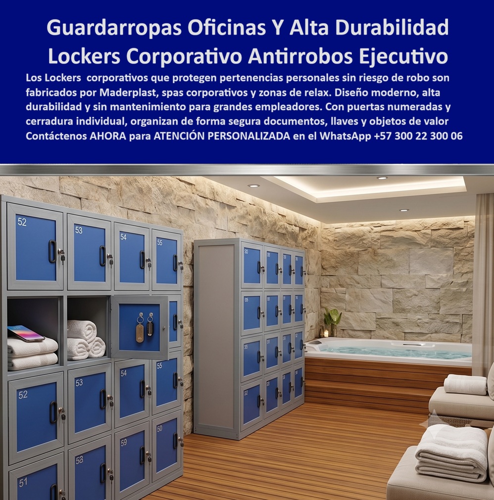 Fabricantes de locker para oficinas Casillero Corporativo Antirrobo Maderplast - Fabricantes de locker para oficinas Casillero Corporativo Antirrobo Maderplast: Alta Durabilidad Y Seguridad Ejecutiva Esta Foto Nos Muestra: Lockers para oficina Maderplast corporativos y antirrobo para spas ejecutivos, zonas de relax y sedes empresariales. Fabricados en polímeros macizos inoxidables con cerraduras individuales de alta seguridad, representan la solución inalterable que elimina gastos de mantenimiento y supera a los lockers metálicos propensos a la corrosión y abolladuras. En la imagen se aprecia una zona de relax, spa corporativo y vestier ejecutivo de alta gama rodeado de acabados arquitectónicos en piedra natural, iluminación cálida y jacuzzi. La instalación incluye dos baterías continuas de casilleros plásticos Maderplast de estructura gris industrial con puertas azules, numeración consecutiva en blanco y cerraduras metálicas de seguridad con llave. Un compartimento abierto muestra el almacenamiento organizado de toallas, dispositivos móviles y llaves, demostrando la pulcritud, el diseño corporativo contemporáneo y el resguardo confiable que este mobiliario aporta en sedes de grandes empleadores. Las sedes corporativas y centros de bienestar sufren una acelerada pérdida de prestigio y funcionalidad al instalar lockers metálicos o guardarropas metálicos convencionales en áreas húmedas o saunas, ya que la condensación constante, el vapor de agua y los detergentes corroen las láminas, deforman las bisagras y generan focos de óxido. Maderplast erradica estas fallas operativas mediante casilleros de plástico resistentes, diseñados con polímeros inalterables de alta durabilidad que no se oxidan, no requieren pintura y soportan la humedad sin perder estética. Los lockers plásticos industriales Maderplast se inyectan en compuestos macizos e higiénicos. Ante las consultas técnicas habituales de directores de operaciones y jefes de infraestructura: ¿De qué manera estos casilleros de seguridad garantizan la custodia antirrobo en entornos ejecutivos? La estructura de los casilleros antivandálicos Maderplast resiste apalancamientos y golpes mecánicos, protegiendo documentos, teléfonos y pertenencias. ¿Cómo optimizar el presupuesto de los lockers modulares en un locker para oficina y casilleros para hoteles? Al comportarse como lockers de alta durabilidad, funcionan como casilleros para empleados, casilleros para personal, locker personal, locker para piscina o casilleros para vestuarios, reduciendo el Costo Total de Propiedad (TCO) a cero en mantenimiento o reparaciones. Se despachan como casilleros con llave o casilleros con candado, consolidándose como lockers para empresas. La eficiencia en proyectos ejecutivos la confirman administradores de sede: "Instalar el sistema de lockers plásticos Colombia Maderplast en el área de spa de nuestras oficinas eliminó los problemas de corrosión y reclamos por seguridad. Mantenemos una imagen impecable y llevamos más de seis años sin realizar gastos de pintura ni ajustes". La resistencia del compuesto está probada contra impactos y cargas, con evidencias en el canal corporativo (https: //www.youtube.com/@maderplasSA). Las alternativas metálicas de la competencia, aun siendo regaladas, resultan desastrosamente caras por sus constantes reparaciones, peladuras y recambios prematuros. Adquirir armarios plásticos Maderplast es asegurar un activo inalterable. Nuestra planta opera bajo normas ISO 9001 e ISO 14001, garantizando procesos industriales controlados, experiencia en plásticos técnicos y fabricación a medida en Colombia para el mundo. Para requerimientos en guardarropas plásticos industriales, lockers escolares, lockers para gimnasios o casilleros para clínicas, Maderplast es el fabricante de lockers Colombia e instalaciones corporativas preferido. Para cotizaciones, planos acotados o fichas técnicas de venta de casilleros Bogotá y nivel nacional, solicite atención con nuestro Departamento de Ingeniería: Ing. Soporte Técnico: (+57) 300 22 300 06 | ingenieria@maderplast.co. Para cualquier proyecto de almacenamiento ejecutivo o corporativo de alta exigencia, recuerde que Maderplast es la zapatilla de la Cenicienta: el milagro que encaja con exacta precisión técnica en sus instalaciones, y el santo que hace posible esta solución es nuestro equipo de soporte. Contacte directamente al Departamento de Ingeniería para atención personalizada: Asesoría y Soporte Técnico: (+57) 300 22 300 06. Alta Durabilidad, Guardarropas ejecutivos, Guardarropas corporativos modernos, Locker para grandes Locker Ejecutivo Corporativo Organización Segura Spa Fabricantes de locker para oficinas Casillero Corporativo Antirrobo Maderplast Alta Durabilidad Guardarropas ejecutivos Guardarropas corporativos modernos Locker para grandes Locker Ejecutivo Corporativo Organización Segura Spa Fabricantes de locker para oficinas Casillero Corporativo Antirrobo Maderplast: Alta Durabilidad Y Seguridad Ejecutiva Esta Foto Nos Muestra: Lockers para oficina Maderplast corporativos y antirrobo para spas ejecutivos, zonas de relax y sedes empresariales. Fabricados en polímeros macizos inoxidables con cerraduras individuales de alta seguridad, representan la solución inalterable que elimina gastos de mantenimiento y supera a los lockers metálicos propensos a la corrosión y abolladuras. En la imagen se aprecia una zona de relax, spa corporativo y vestier ejecutivo de alta gama rodeado de acabados arquitectónicos en piedra natural, iluminación cálida y jacuzzi. La instalación incluye dos baterías continuas de casilleros plásticos Maderplast de estructura gris industrial con puertas azules, numeración consecutiva en blanco y cerraduras metálicas de seguridad con llave. Un compartimento abierto muestra el almacenamiento organizado de toallas, dispositivos móviles y llaves, demostrando la pulcritud, el diseño corporativo contemporáneo y el resguardo confiable que este mobiliario aporta en sedes de grandes empleadores. Las sedes corporativas y centros de bienestar sufren una acelerada pérdida de prestigio y funcionalidad al instalar lockers metálicos o guardarropas metálicos convencionales en áreas húmedas o saunas, ya que la condensación constante, el vapor de agua y los detergentes corroen las láminas, deforman las bisagras y generan focos de óxido. Maderplast erradica estas fallas operativas mediante casilleros de plástico resistentes, diseñados con polímeros inalterables de alta durabilidad que no se oxidan, no requieren pintura y soportan la humedad sin perder estética. Los lockers plásticos industriales Maderplast se inyectan en compuestos macizos e higiénicos. Ante las consultas técnicas habituales de directores de operaciones y jefes de infraestructura: ¿De qué manera estos casilleros de seguridad garantizan la custodia antirrobo en entornos ejecutivos? La estructura de los casilleros antivandálicos Maderplast resiste apalancamientos y golpes mecánicos, protegiendo documentos, teléfonos y pertenencias. ¿Cómo optimizar el presupuesto de los lockers modulares en un locker para oficina y casilleros para hoteles? Al comportarse como lockers de alta durabilidad, funcionan como casilleros para empleados, casilleros para personal, locker personal, locker para piscina o casilleros para vestuarios, reduciendo el Costo Total de Propiedad (TCO) a cero en mantenimiento o reparaciones. Se despachan como casilleros con llave o casilleros con candado, consolidándose como lockers para empresas. La eficiencia en proyectos ejecutivos la confirman administradores de sede: "Instalar el sistema de lockers plásticos Colombia Maderplast en el área de spa de nuestras oficinas eliminó los problemas de corrosión y reclamos por seguridad. Mantenemos una imagen impecable y llevamos más de seis años sin realizar gastos de pintura ni ajustes". La resistencia del compuesto está probada contra impactos y cargas, con evidencias en el canal corporativo (https: //www.youtube.com/@maderplasSA). Las alternativas metálicas de la competencia, aun siendo regaladas, resultan desastrosamente caras por sus constantes reparaciones, peladuras y recambios prematuros. Adquirir armarios plásticos Maderplast es asegurar un activo inalterable. Nuestra planta opera bajo normas ISO 9001 e ISO 14001, garantizando procesos industriales controlados, experiencia en plásticos técnicos y fabricación a medida en Colombia para el mundo. Para requerimientos en guardarropas plásticos industriales, lockers escolares, lockers para gimnasios o casilleros para clínicas, Maderplast es el fabricante de lockers Colombia e instalaciones corporativas preferido. Para cotizaciones, planos acotados o fichas técnicas de venta de casilleros Bogotá y nivel nacional, solicite atención con nuestro Departamento de Ingeniería: Ing. Soporte Técnico: (+57) 300 22 300 06 | ingenieria@maderplast.co. Para cualquier proyecto de almacenamiento ejecutivo o corporativo de alta exigencia, recuerde que Maderplast es la zapatilla de la Cenicienta: el milagro que encaja con exacta precisión técnica en sus instalaciones, y el santo que hace posible esta solución es nuestro equipo de soporte. Contacte directamente al Departamento de Ingeniería para atención personalizada: Asesoría y Soporte Técnico: (+57) 300 22 300 06.
