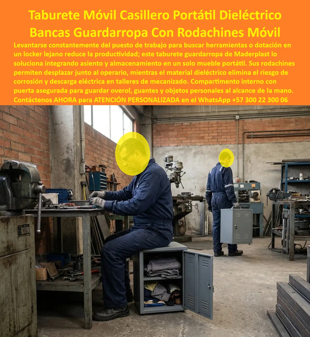 Guardarropa Tipo Banca Industrial Taburete Silla Guardarropa Portátil Maderplast - Taburete móvil casillero portátil Maderplast: banca guardarropa con rodachines y material dieléctrico, para talleres de mecanizado. Combina asiento y almacenamiento junto al puesto de trabajo, sin riesgo de descarga eléctrica ni corrosión. Cotice hoy: (+57) 300 22 300 06. La imagen muestra el escenario exacto: un operario sentado sobre un módulo compacto gris con puerta abierta que deja ver overol y guantes guardados, trabajando sobre un torno en un taller de mecanizado con máquinas industriales al fondo. Ahí surge la pregunta que enfrenta todo jefe de taller o supervisor de mecanizado: ¿cómo evitar que el operario abandone su puesto de trabajo constantemente para buscar herramientas o dotación en un locker distante, perdiendo minutos productivos en cada desplazamiento? La respuesta es el taburete móvil casillero portátil Maderplast, una banca guardarropa con rodachines que integra asiento y almacenamiento en un solo mueble junto al operario. Este casillero asiento con rodachines resuelve un problema constante en talleres de mecanizado: levantarse repetidamente del puesto de trabajo reduce la productividad y multiplica los tiempos muertos durante la jornada. Al combinar asiento ergonómico con compartimento inferior de puerta asegurada, el operario guarda overol, guantes y objetos personales al alcance inmediato de su mano, sin desplazarse hasta un locker fijo ubicado lejos de su estación. ¿Por qué es crítico el material dieléctrico en un taller de mecanizado como el de la imagen? Porque en entornos con maquinaria eléctrica y herramientas de precisión, el riesgo de descarga eléctrica es una amenaza real que un mueble metálico convencional no elimina. Maderplast fabrica este taburete en material dieléctrico que protege al operario de ese riesgo, mientras simultáneamente resuelve el problema de corrosión que afecta a los muebles metálicos expuestos a virutas, grasas y humedad propia del mecanizado. ¿Se desplaza fácilmente junto al operario entre distintas estaciones del taller? Sí, sus rodachines permiten mover el módulo completo sin esfuerzo hacia donde se necesite. ¿Soporta el peso y uso constante de una jornada completa de trabajo? La estructura reforzada tolera el trajín diario propio de talleres industriales. Maderplast somete cada lote a pruebas de resistencia extrema documentadas en video frente a mazo, retroexcavadora y rotomartillo, disponibles en nuestro canal oficial de YouTube. Un supervisor de un taller de mecanizado industrial, cuyo nombre reservamos por confidencialidad, lo resume así: desde que incorporaron los taburetes guardarropa Maderplast, los operarios dejaron de perder tiempo caminando hasta sus casilleros y la seguridad eléctrica del taller mejoró notablemente. Esa es la promesa de una silla locker multifuncional para puestos de trabajo industrial: productividad, seguridad dieléctrica y orden en un solo equipo. Maderplast está certificado ISO 9001 e ISO 14001, con fabricación a medida en Colombia para el mundo, y financiamos las pruebas de laboratorio certificadas ONAC que usted elija, o realizamos demostraciones presenciales sin costo. Puede solicitar cotización, personalización de color y tamaño, planos o render de su taller, y producción en serie para toda su planta: nosotros lo resolvemos. Cuando se trata de optimizar productividad y seguridad en puestos de trabajo con maquinaria eléctrica, Maderplast es el fabricante que convierte cada estación en una solución ergonómica y segura. Escriba ahora al WhatsApp (+57) 300 22 300 06 y equipe su taller desde hoy. Casillero Asiento Con Rodachines Antióxido Gabinete Asiento Resistente Talleres Y Producción Industrial, Silla Locker Multifuncional Para Puestos De T Guardarropa Tipo Banca Industrial Taburete Silla Guardarropa Portátil Maderplast Casillero Asiento Con Rodachines Antióxido Gabinete Asiento Resistente Talleres Y Producción Industrial Silla Locker Multifuncional Para Puestos De T Taburete móvil casillero portátil Maderplast: banca guardarropa con rodachines y material dieléctrico, para talleres de mecanizado. Combina asiento y almacenamiento junto al puesto de trabajo, sin riesgo de descarga eléctrica ni corrosión. Cotice hoy: (+57) 300 22 300 06. La imagen muestra el escenario exacto: un operario sentado sobre un módulo compacto gris con puerta abierta que deja ver overol y guantes guardados, trabajando sobre un torno en un taller de mecanizado con máquinas industriales al fondo. Ahí surge la pregunta que enfrenta todo jefe de taller o supervisor de mecanizado: ¿cómo evitar que el operario abandone su puesto de trabajo constantemente para buscar herramientas o dotación en un locker distante, perdiendo minutos productivos en cada desplazamiento? La respuesta es el taburete móvil casillero portátil Maderplast, una banca guardarropa con rodachines que integra asiento y almacenamiento en un solo mueble junto al operario. Este casillero asiento con rodachines resuelve un problema constante en talleres de mecanizado: levantarse repetidamente del puesto de trabajo reduce la productividad y multiplica los tiempos muertos durante la jornada. Al combinar asiento ergonómico con compartimento inferior de puerta asegurada, el operario guarda overol, guantes y objetos personales al alcance inmediato de su mano, sin desplazarse hasta un locker fijo ubicado lejos de su estación. ¿Por qué es crítico el material dieléctrico en un taller de mecanizado como el de la imagen? Porque en entornos con maquinaria eléctrica y herramientas de precisión, el riesgo de descarga eléctrica es una amenaza real que un mueble metálico convencional no elimina. Maderplast fabrica este taburete en material dieléctrico que protege al operario de ese riesgo, mientras simultáneamente resuelve el problema de corrosión que afecta a los muebles metálicos expuestos a virutas, grasas y humedad propia del mecanizado. ¿Se desplaza fácilmente junto al operario entre distintas estaciones del taller? Sí, sus rodachines permiten mover el módulo completo sin esfuerzo hacia donde se necesite. ¿Soporta el peso y uso constante de una jornada completa de trabajo? La estructura reforzada tolera el trajín diario propio de talleres industriales. Maderplast somete cada lote a pruebas de resistencia extrema documentadas en video frente a mazo, retroexcavadora y rotomartillo, disponibles en nuestro canal oficial de YouTube. Un supervisor de un taller de mecanizado industrial, cuyo nombre reservamos por confidencialidad, lo resume así: desde que incorporaron los taburetes guardarropa Maderplast, los operarios dejaron de perder tiempo caminando hasta sus casilleros y la seguridad eléctrica del taller mejoró notablemente. Esa es la promesa de una silla locker multifuncional para puestos de trabajo industrial: productividad, seguridad dieléctrica y orden en un solo equipo. Maderplast está certificado ISO 9001 e ISO 14001, con fabricación a medida en Colombia para el mundo, y financiamos las pruebas de laboratorio certificadas ONAC que usted elija, o realizamos demostraciones presenciales sin costo. Puede solicitar cotización, personalización de color y tamaño, planos o render de su taller, y producción en serie para toda su planta: nosotros lo resolvemos. Cuando se trata de optimizar productividad y seguridad en puestos de trabajo con maquinaria eléctrica, Maderplast es el fabricante que convierte cada estación en una solución ergonómica y segura. Escriba ahora al WhatsApp (+57) 300 22 300 06 y equipe su taller desde hoy.