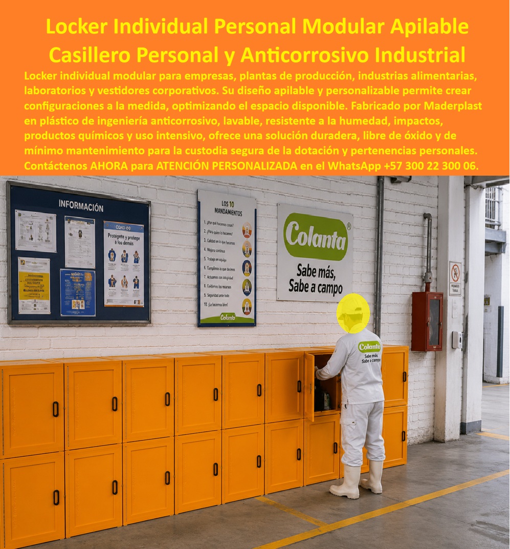 Locker individual Locker personalizado Locker unipersonal Maderplast - Locker individual Locker personalizado Locker unipersonal Maderplast: Almacenamiento Modular Anticorrosivo Industrial Esta Imagen Muestra: Locker personal Maderplast unipersonal modular para industrias alimentarias, laboratorios y vestidores corporativos. Fabricados en polímeros macizos anticorrosivos de alta durabilidad, representan la solución apilable inalterable que elimina gastos de mantenimiento y supera a los lockers metálicos propensos a la corrosión y abolladuras. En la imagen se aprecia la instalación de una batería modular apilable de dos niveles de casilleros plásticos Maderplast de color amarillo industrial en un área operativa de procesamiento de alimentos. La escena registra la interacción de un operario con uniforme blanco de trabajo, botas e higiene industrial abriendo un módulo individual unipersonal para la custodia de sus pertenencias. El conjunto cuenta con puertas sólidas, manijas ergonómicas encajadas, perfiles limpios e inalterables dispuestos junto a carteleras informativas y muros lavables de planta, demostrando el orden, la pulcritud, la máxima seguridad anticorrosiva y la adaptabilidad volumétrica que este mobiliario aporta en sectores de alta exigencia sanitaria. Las industrias alimentarias, lácteas y farmacéuticas sufren un acelerado deterioro al instalar lockers metálicos o guardarropas metálicos convencionales, los cuales se corroen por el lavado diario con químicos desinfectantes, la humedad constante y la grasa, generando descascaramiento de pintura y focos de contaminación bacteriana. Maderplast resuelve este problema operativo mediante casilleros de plástico resistentes, diseñados con polímeros inalterables de grado industrial que no se oxidan, no absorben olores, son 100% lavables a presión y no requieren tratamientos anticorrosivos. Los lockers plásticos industriales Maderplast se inyectan en compuestos macizos de alta densidad. Ante las preguntas técnicas habituales de jefes de planta e inspectores de calidad: ¿De qué manera estos casilleros anticorrosivos apoyan el cumplimiento de normas de bioseguridad e inocuidad? Los casilleros para laboratorios y plantas alimentarias Maderplast no desprenden partículas ni acumulan humedad, facilitando las rutinas de asepsia exigidas por la normativa. ¿Cómo optimizan el espacio los lockers modulares en Locker para fábrica / planta y vestidores operacionales? Al comportarse como lockers de alta durabilidad, funcionan como locker individual, locker personal, casilleros para empleados, casilleros para trabajadores o casilleros para dotación industrial, reduciendo el Costo Total de Propiedad (TCO) a cero en mantenimiento o reparaciones. Se despachan como casilleros con llave o casilleros con candado, siendo los lockers de seguridad idóneos para casillero para ropa e insumos de personal. La efectividad en ambientes exigentes la certifican responsables de operaciones: "Instalar el sistema de lockers plásticos Colombia unipersonales Maderplast en nuestra planta de alimentos eliminó los problemas de herrumbre y reclamos por inocuidad. Llevamos más de siete años llevándolos a diario con hidrolavadora sin presentar el menor desgaste". La resistencia del compuesto está probada contra impactos y uso intensivo, con evidencias en el canal corporativo (https: //www.youtube.com/@maderplasSA). Las alternativas metálicas de la competencia, aun regaladas, resultan sumamente costosas por sus frecuentes reparaciones, riesgos de contaminación y recambios prematuros. Adquirir armarios plásticos Maderplast representa una inversión definitiva. Nuestra planta opera bajo normas ISO 9001 e ISO 14001, garantizando procesos industriales controlados, experiencia en plásticos técnicos y fabricación a medida en Colombia para el mundo. Para requerimientos en lockers para empresas, lockers escolares, lockers para gimnasios o casilleros para clínicas, Maderplast es el proveedor de casilleros industriales preferido. Para cotizaciones, planos acotados o fichas técnicas de venta de casilleros Bogotá y nivel nacional, solicite atención con nuestro Departamento de Ingeniería: Ing. Soporte Técnico: (+57) 300 22 300 06 | ingenieria@maderplast.co. Para cualquier proyecto de almacenamiento individual e inocuidad industrial, recuerde que Maderplast es la zapatilla de la Cenicienta: el milagro que encaja con exacta precisión técnica en sus instalaciones, y el santo que hace posible esta solución es nuestro equipo de soporte. Contacte directamente al Departamento de Ingeniería para atención personalizada: Asesoría y Soporte Técnico: (+57) 300 22 300 06. Locker personal unipersonal resistente a corrosión, Casillero de personal para vestiarios de gran escala, Casilleros industriales de alta resistencia, Locker azul Locker individual Locker personalizado Locker unipersonal Maderplast Locker personal unipersonal resistente a corrosión Casillero de personal para vestiarios de gran escala Casilleros industriales de alta resistencia Locker azul Locker individual Locker personalizado Locker unipersonal Maderplast: Almacenamiento Modular Anticorrosivo Industrial Esta Imagen Muestra: Locker personal Maderplast unipersonal modular para industrias alimentarias, laboratorios y vestidores corporativos. Fabricados en polímeros macizos anticorrosivos de alta durabilidad, representan la solución apilable inalterable que elimina gastos de mantenimiento y supera a los lockers metálicos propensos a la corrosión y abolladuras. En la imagen se aprecia la instalación de una batería modular apilable de dos niveles de casilleros plásticos Maderplast de color amarillo industrial en un área operativa de procesamiento de alimentos. La escena registra la interacción de un operario con uniforme blanco de trabajo, botas e higiene industrial abriendo un módulo individual unipersonal para la custodia de sus pertenencias. El conjunto cuenta con puertas sólidas, manijas ergonómicas encajadas, perfiles limpios e inalterables dispuestos junto a carteleras informativas y muros lavables de planta, demostrando el orden, la pulcritud, la máxima seguridad anticorrosiva y la adaptabilidad volumétrica que este mobiliario aporta en sectores de alta exigencia sanitaria. Las industrias alimentarias, lácteas y farmacéuticas sufren un acelerado deterioro al instalar lockers metálicos o guardarropas metálicos convencionales, los cuales se corroen por el lavado diario con químicos desinfectantes, la humedad constante y la grasa, generando descascaramiento de pintura y focos de contaminación bacteriana. Maderplast resuelve este problema operativo mediante casilleros de plástico resistentes, diseñados con polímeros inalterables de grado industrial que no se oxidan, no absorben olores, son 100% lavables a presión y no requieren tratamientos anticorrosivos. Los lockers plásticos industriales Maderplast se inyectan en compuestos macizos de alta densidad. Ante las preguntas técnicas habituales de jefes de planta e inspectores de calidad: ¿De qué manera estos casilleros anticorrosivos apoyan el cumplimiento de normas de bioseguridad e inocuidad? Los casilleros para laboratorios y plantas alimentarias Maderplast no desprenden partículas ni acumulan humedad, facilitando las rutinas de asepsia exigidas por la normativa. ¿Cómo optimizan el espacio los lockers modulares en Locker para fábrica / planta y vestidores operacionales? Al comportarse como lockers de alta durabilidad, funcionan como locker individual, locker personal, casilleros para empleados, casilleros para trabajadores o casilleros para dotación industrial, reduciendo el Costo Total de Propiedad (TCO) a cero en mantenimiento o reparaciones. Se despachan como casilleros con llave o casilleros con candado, siendo los lockers de seguridad idóneos para casillero para ropa e insumos de personal. La efectividad en ambientes exigentes la certifican responsables de operaciones: "Instalar el sistema de lockers plásticos Colombia unipersonales Maderplast en nuestra planta de alimentos eliminó los problemas de herrumbre y reclamos por inocuidad. Llevamos más de siete años llevándolos a diario con hidrolavadora sin presentar el menor desgaste". La resistencia del compuesto está probada contra impactos y uso intensivo, con evidencias en el canal corporativo (https: //www.youtube.com/@maderplasSA). Las alternativas metálicas de la competencia, aun regaladas, resultan sumamente costosas por sus frecuentes reparaciones, riesgos de contaminación y recambios prematuros. Adquirir armarios plásticos Maderplast representa una inversión definitiva. Nuestra planta opera bajo normas ISO 9001 e ISO 14001, garantizando procesos industriales controlados, experiencia en plásticos técnicos y fabricación a medida en Colombia para el mundo. Para requerimientos en lockers para empresas, lockers escolares, lockers para gimnasios o casilleros para clínicas, Maderplast es el proveedor de casilleros industriales preferido. Para cotizaciones, planos acotados o fichas técnicas de venta de casilleros Bogotá y nivel nacional, solicite atención con nuestro Departamento de Ingeniería: Ing. Soporte Técnico: (+57) 300 22 300 06 | ingenieria@maderplast.co. Para cualquier proyecto de almacenamiento individual e inocuidad industrial, recuerde que Maderplast es la zapatilla de la Cenicienta: el milagro que encaja con exacta precisión técnica en sus instalaciones, y el santo que hace posible esta solución es nuestro equipo de soporte. Contacte directamente al Departamento de Ingeniería para atención personalizada: Asesoría y Soporte Técnico: (+57) 300 22 300 06.