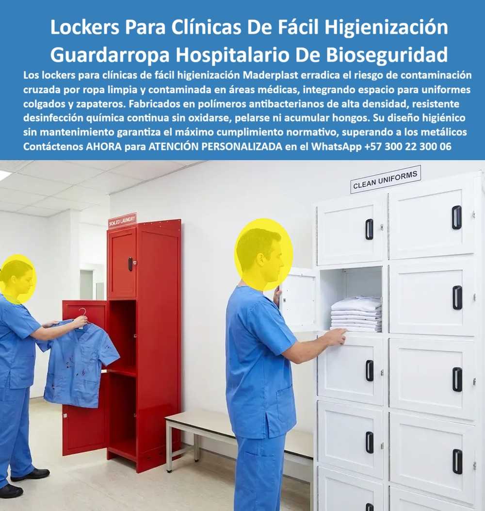 Lockers Bioseguridad Hospitalaria Casilleros seguridad sanitaria Maderplast - Lockers Bioseguridad Hospitalaria Maderplast: Casilleros Seguridad Sanitaria De Fácil Higienización Esta Foto Nos Muestra: Lockers para clínicas Maderplast de fácil higienización y bioseguridad hospitalaria. Fabricados en polímeros antibacterianos de alta densidad con división para ropa limpia, prendas contaminadas, percheros e integrado zapatero, representan la solución aséptica inalterable que elimina gastos de mantenimiento y supera a los lockers metálicos propensos a la corrosión. En la imagen se aprecia un área de vestier médico y zona de bioseguridad en una clínica hospitalaria, claramente diferenciada por señalizaciones de vestimenta limpia y prendas biocontaminadas. La escena registra la presencia de personal sanitario en uniformes asistenciales de cirugía manejando la gestión de prendas. A la derecha destaca un bloque blanco de casilleros plásticos Maderplast de gran capacidad con repisas internas para ropa doblada, mientras que a la izquierda se ubica un locker personal vertical de bioseguridad en tono rojo de señalización con perchero para la disposición aislada de uniformes de trabajo usados. La inclusión de bancas ergonómicas de apoyo confirma la funcionalidad, el control microbiológico estricto y la seguridad operacional en centros de salud. La manipulación de indumentaria hospitalaria en lockers metálicos o guardarropas metálicos tradicionales genera graves riesgos de contaminación cruzada y rápido deterioro, ya que los desinfectantes químicos de grado médico y la humedad propia de las salas de asepsia destruyen la lámina, producen descascaramiento de pintura y propician nichos bacterianos en las uniones oxidadas. Maderplast erradica este riesgo sanitario mediante casilleros de plástico resistentes, diseñados en polímeros antibacterianos e inertes de alta densidad, inmunes al amonio cuaternario, hipoclorito y detergentes enzimáticos, permitiendo lavado a presión continuo. Los lockers plásticos industriales Maderplast se inyectan en compuestos macizos de grado clínico. Ante las dudas técnicas recurrentes de directores médicos e ingenieros de bioseguridad: ¿Cómo aseguran estos casilleros para clínicas el cumplimiento de los estándares INVIMA? La separación física en módulos independientes para ropa limpia y contaminada previene la acumulación de patógenos y la proliferación de hongos. ¿De qué manera optimizan la inversión los lockers modulares en Lockers para hospitales y laboratorios? Al comportarse como lockers de alta durabilidad, operan como casilleros para personal, casilleros para empleados, casilleros para trabajadores, casillero para uniformes o guardarropas plásticos industriales, reduciendo el Costo Total de Propiedad (TCO) a cero en mantenimiento o repintado. Se suministran con casilleros con llave o casilleros con candado, consolidándose como lockers de seguridad sanitaria. La excelencia operativa en bioseguridad la respaldan los jefes de mantenimiento: "La adopción del sistema de lockers plásticos Colombia Maderplast en nuestros vestidores clínicos eliminó las observaciones en inspecciones sanitarias y los gastos de restauración por óxido. Llevamos más de seis años de desinfección química diaria sin que el material presente degradación". Las pruebas físicas de resistencia y asepsia están respaldadas en el canal corporativo (https: //www.youtube.com/@maderplasSA). Las alternativas metálicas de la competencia, aun regaladas, resultan excesivamente caras por sus continuas sanciones de auditoría, corrosión acelerada y reemplazos obligatorios. Elegir armarios plásticos Maderplast es asegurar una infraestructura inalterable. Nuestra planta opera bajo certificaciones ISO 9001 e ISO 14001, garantizando procesos industriales controlados, experiencia en plásticos técnicos y fabricación a medida en Colombia para el mundo. Para requerimientos en lockers para empresas, lockers escolares, lockers para gimnasios o casilleros para hoteles, Maderplast es el proveedor de casilleros industriales e institucionales preferidos. Para cotizaciones, planos acotados o fichas técnicas de venta de casilleros Bogotá y nivel nacional, solicite atención directamente con nuestro Departamento de Ingeniería: Ing. Soporte Técnico: (+57) 300 22 300 06 | ingenieria@maderplast.co. Para cualquier proyecto de bioseguridad hospitalaria, clínicas o salas estériles, recuerde que Maderplast es la zapatilla de la Cenicienta: el milagro que encaja con exacta precisión técnica en sus instalaciones, y el santo que hace posible esta solución es nuestro equipo de soporte. Contacte directamente al Departamento de Ingeniería para atención personalizada. Asesoría y Soporte Técnico: (+57) 300 22 300 06. Ropa Limpia Contaminada Lockers Para Clínicas De Fácil Higienización, Locker Laboratorio Uniformes Colgados Espacio Zapatero Combinado, Guardarropas hospitalarios Lockers Bioseguridad Hospitalaria Casilleros seguridad sanitaria Maderplast Ropa Limpia Contaminada Lockers Para Clínicas De Fácil Higienización Locker Laboratorio Uniformes Colgados Espacio Zapatero Combinado Guardarropas hospitalarios Lockers Bioseguridad Hospitalaria Maderplast: Casilleros Seguridad Sanitaria De Fácil Higienización Esta Foto Nos Muestra: Lockers para clínicas Maderplast de fácil higienización y bioseguridad hospitalaria. Fabricados en polímeros antibacterianos de alta densidad con división para ropa limpia, prendas contaminadas, percheros e integrado zapatero, representan la solución aséptica inalterable que elimina gastos de mantenimiento y supera a los lockers metálicos propensos a la corrosión. En la imagen se aprecia un área de vestier médico y zona de bioseguridad en una clínica hospitalaria, claramente diferenciada por señalizaciones de vestimenta limpia y prendas biocontaminadas. La escena registra la presencia de personal sanitario en uniformes asistenciales de cirugía manejando la gestión de prendas. A la derecha destaca un bloque blanco de casilleros plásticos Maderplast de gran capacidad con repisas internas para ropa doblada, mientras que a la izquierda se ubica un locker personal vertical de bioseguridad en tono rojo de señalización con perchero para la disposición aislada de uniformes de trabajo usados. La inclusión de bancas ergonómicas de apoyo confirma la funcionalidad, el control microbiológico estricto y la seguridad operacional en centros de salud. La manipulación de indumentaria hospitalaria en lockers metálicos o guardarropas metálicos tradicionales genera graves riesgos de contaminación cruzada y rápido deterioro, ya que los desinfectantes químicos de grado médico y la humedad propia de las salas de asepsia destruyen la lámina, producen descascaramiento de pintura y propician nichos bacterianos en las uniones oxidadas. Maderplast erradica este riesgo sanitario mediante casilleros de plástico resistentes, diseñados en polímeros antibacterianos e inertes de alta densidad, inmunes al amonio cuaternario, hipoclorito y detergentes enzimáticos, permitiendo lavado a presión continuo. Los lockers plásticos industriales Maderplast se inyectan en compuestos macizos de grado clínico. Ante las dudas técnicas recurrentes de directores médicos e ingenieros de bioseguridad: ¿Cómo aseguran estos casilleros para clínicas el cumplimiento de los estándares INVIMA? La separación física en módulos independientes para ropa limpia y contaminada previene la acumulación de patógenos y la proliferación de hongos. ¿De qué manera optimizan la inversión los lockers modulares en Lockers para hospitales y laboratorios? Al comportarse como lockers de alta durabilidad, operan como casilleros para personal, casilleros para empleados, casilleros para trabajadores, casillero para uniformes o guardarropas plásticos industriales, reduciendo el Costo Total de Propiedad (TCO) a cero en mantenimiento o repintado. Se suministran con casilleros con llave o casilleros con candado, consolidándose como lockers de seguridad sanitaria. La excelencia operativa en bioseguridad la respaldan los jefes de mantenimiento: "La adopción del sistema de lockers plásticos Colombia Maderplast en nuestros vestidores clínicos eliminó las observaciones en inspecciones sanitarias y los gastos de restauración por óxido. Llevamos más de seis años de desinfección química diaria sin que el material presente degradación". Las pruebas físicas de resistencia y asepsia están respaldadas en el canal corporativo (https: //www.youtube.com/@maderplasSA). Las alternativas metálicas de la competencia, aun regaladas, resultan excesivamente caras por sus continuas sanciones de auditoría, corrosión acelerada y reemplazos obligatorios. Elegir armarios plásticos Maderplast es asegurar una infraestructura inalterable. Nuestra planta opera bajo certificaciones ISO 9001 e ISO 14001, garantizando procesos industriales controlados, experiencia en plásticos técnicos y fabricación a medida en Colombia para el mundo. Para requerimientos en lockers para empresas, lockers escolares, lockers para gimnasios o casilleros para hoteles, Maderplast es el proveedor de casilleros industriales e institucionales preferidos. Para cotizaciones, planos acotados o fichas técnicas de venta de casilleros Bogotá y nivel nacional, solicite atención directamente con nuestro Departamento de Ingeniería: Ing. Soporte Técnico: (+57) 300 22 300 06 | ingenieria@maderplast.co. Para cualquier proyecto de bioseguridad hospitalaria, clínicas o salas estériles, recuerde que Maderplast es la zapatilla de la Cenicienta: el milagro que encaja con exacta precisión técnica en sus instalaciones, y el santo que hace posible esta solución es nuestro equipo de soporte. Contacte directamente al Departamento de Ingeniería para atención personalizada. Asesoría y Soporte Técnico: (+57) 300 22 300 06.