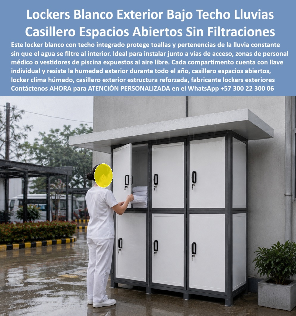 Lockers Exteriores Impermeable A Lluvia Y Sol Casilleros exterior Maderplast - Lockers Exteriores Impermeable A Lluvia Y Sol Casilleros exterior Maderplast: Protección Total En Espacios Abiertos Sin Filtraciones Nuestra Foto Prueba el Caso de Éxito de: Lockers plásticos Maderplast impermeables para exteriores, vestidores de piscina y zonas abiertas. Fabricados en polímeros macizos inoxidables con techo protector, soportan lluvia continua y rayos UV sin filtraciones. Son la solución anticorrosiva que elimina costos de mantenimiento y supera a los lockers metálicos. En la imagen se aprecia un área operativa exterior a la intemperie junto a vías de acceso y vestidores de piscina, donde se encuentra instalada una batería continua de casilleros plásticos Maderplast de color blanco con marcos oscuros de alta resistencia. El módulo integra un techo superior voladizo diseñado para la evacuación del agua de lluvia, evitando filtraciones al interior de los compartimentos. En la escena, una usuaria vestida con uniforme blanco médico/asistencial interactúa con el sistema, retirando toallas y prendas secas de un compartimento abierto bajo precipitación constante, demostrando la hermeticidad, la seguridad de custodia con llaves individuales y la inalterabilidad estructural de este mobiliario expuesto a la intemperie durante todo el año. Las zonas al aire libre, parqueaderos, accesos a piscinas y patios de personal sufren una acelerada destrucción al instalar lockers metálicos o guardarropas metálicos tradicionales, ya que la lluvia, la humedad ambiental y la radiación solar directa corroen las láminas, pudren las bases, descascarar la pintura y mojan las pertenencias guardadas. Maderplast elimina estas fallas de infraestructura mediante casilleros de plástico resistentes, diseñados con polímeros macizos con protección UV que no absorben agua, no se decoloran ni sufren oxidación. Los lockers plásticos industriales Maderplast son polímeros de ingeniería macizos e inalterables. Ante las consultas técnicas más frecuentes de ingenieros HSEQ y administradores de sede: ¿De qué manera estos casilleros impermeables evitan el ingreso de humedad y filtraciones en la intemperie? El diseño con alero superior y encajes estancos de los lockers para intemperie Maderplast desvía el agua de lluvia, manteniendo el interior seco. ¿Cómo optimizar el presupuesto de los lockers modulares en Lockers para clubes deportivos, lockers para piscinas o Lockers para ambientes corrosivos? Al comportarse como lockers de alta durabilidad, funcionan como casilleros para trabajadores, casilleros para empleados, locker personal, casillero para ropa o casilleros para vestuarios, reduciendo el Costo Total de Propiedad (TCO) a cero en mantenimiento o pintura. Se despachan como casilleros con llave o casilleros con candado, siendo los lockers de seguridad ideales para exteriores. La durabilidad en ambientes expuestos la confirman jefes de infraestructura: "La instalación del sistema de lockers plásticos Colombia Maderplast en los patios exteriores eliminó el problema de pertenencias mojadas y la corrosión. Llevamos más de siete años expuestos a la lluvia y al sol sin presentar amarillamiento ni el menor desgaste". Las pruebas físicas contra radiación solar e impactos son verificables en el canal corporativo (https: //www.youtube.com/@maderplasSA). Las alternativas en metálico o aglomerado de la competencia, aun siendo regaladas, resultan sumamente costosas por sus frecuentes reemplazos, filtraciones y severa corrosión. Elegir armarios plásticos Maderplast es asegurar un activo inalterable. Nuestra planta opera bajo normas ISO 9001 e ISO 14001, garantizando procesos industriales controlados, experiencia en plásticos técnicos y fabricación a medida en Colombia para el mundo. Para requerimientos en lockers para empresas, lockers escolares, lockers para gimnasios o lockers para hospitales, Maderplast es el proveedor de casilleros industriales e instalaciones exteriores preferido. Para cotizaciones, planos acotados o fichas técnicas de venta de casilleros Bogotá y nivel nacional, solicite atención con nuestro Departamento de Ingeniería: Ing. Soporte Técnico: (+57) 300 22 300 06 | ingenieria@maderplast.co. Para cualquier proyecto de almacenamiento a la intemperie o espacios abiertos de alta exigencia, recuerde que Maderplast es la zapatilla de la Cenicienta: el milagro que encaja con exacta precisión técnica en sus instalaciones, y el santo que hace posible esta solución es nuestro equipo de soporte. Contacte directamente al Departamento de Ingeniería para atención personalizada. Asesoría y Soporte Técnico: (+57) 300 22 300 06. Lockers Espacios Abiertos Con Protección Solar Y Contra La Humedad, Locker verde para vestidor de piscina, resistente a la humedad, Lockers Impermeables Exterior Lockers Exteriores Impermeable A Lluvia Y Sol Casilleros exterior Maderplast Lockers Espacios Abiertos Con Protección Solar Y Contra La Humedad Locker verde para vestidor de piscina resistente a la humedad Lockers Impermeables Exterior Lockers Exteriores Impermeable A Lluvia Y Sol Casilleros exterior Maderplast: Protección Total En Espacios Abiertos Sin Filtraciones Nuestra Foto Prueba el Caso de Éxito de: Lockers plásticos Maderplast impermeables para exteriores, vestidores de piscina y zonas abiertas. Fabricados en polímeros macizos inoxidables con techo protector, soportan lluvia continua y rayos UV sin filtraciones. Son la solución anticorrosiva que elimina costos de mantenimiento y supera a los lockers metálicos. En la imagen se aprecia un área operativa exterior a la intemperie junto a vías de acceso y vestidores de piscina, donde se encuentra instalada una batería continua de casilleros plásticos Maderplast de color blanco con marcos oscuros de alta resistencia. El módulo integra un techo superior voladizo diseñado para la evacuación del agua de lluvia, evitando filtraciones al interior de los compartimentos. En la escena, una usuaria vestida con uniforme blanco médico/asistencial interactúa con el sistema, retirando toallas y prendas secas de un compartimento abierto bajo precipitación constante, demostrando la hermeticidad, la seguridad de custodia con llaves individuales y la inalterabilidad estructural de este mobiliario expuesto a la intemperie durante todo el año. Las zonas al aire libre, parqueaderos, accesos a piscinas y patios de personal sufren una acelerada destrucción al instalar lockers metálicos o guardarropas metálicos tradicionales, ya que la lluvia, la humedad ambiental y la radiación solar directa corroen las láminas, pudren las bases, descascarar la pintura y mojan las pertenencias guardadas. Maderplast elimina estas fallas de infraestructura mediante casilleros de plástico resistentes, diseñados con polímeros macizos con protección UV que no absorben agua, no se decoloran ni sufren oxidación. Los lockers plásticos industriales Maderplast son polímeros de ingeniería macizos e inalterables. Ante las consultas técnicas más frecuentes de ingenieros HSEQ y administradores de sede: ¿De qué manera estos casilleros impermeables evitan el ingreso de humedad y filtraciones en la intemperie? El diseño con alero superior y encajes estancos de los lockers para intemperie Maderplast desvía el agua de lluvia, manteniendo el interior seco. ¿Cómo optimizar el presupuesto de los lockers modulares en Lockers para clubes deportivos, lockers para piscinas o Lockers para ambientes corrosivos? Al comportarse como lockers de alta durabilidad, funcionan como casilleros para trabajadores, casilleros para empleados, locker personal, casillero para ropa o casilleros para vestuarios, reduciendo el Costo Total de Propiedad (TCO) a cero en mantenimiento o pintura. Se despachan como casilleros con llave o casilleros con candado, siendo los lockers de seguridad ideales para exteriores. La durabilidad en ambientes expuestos la confirman jefes de infraestructura: "La instalación del sistema de lockers plásticos Colombia Maderplast en los patios exteriores eliminó el problema de pertenencias mojadas y la corrosión. Llevamos más de siete años expuestos a la lluvia y al sol sin presentar amarillamiento ni el menor desgaste". Las pruebas físicas contra radiación solar e impactos son verificables en el canal corporativo (https: //www.youtube.com/@maderplasSA). Las alternativas en metálico o aglomerado de la competencia, aun siendo regaladas, resultan sumamente costosas por sus frecuentes reemplazos, filtraciones y severa corrosión. Elegir armarios plásticos Maderplast es asegurar un activo inalterable. Nuestra planta opera bajo normas ISO 9001 e ISO 14001, garantizando procesos industriales controlados, experiencia en plásticos técnicos y fabricación a medida en Colombia para el mundo. Para requerimientos en lockers para empresas, lockers escolares, lockers para gimnasios o lockers para hospitales, Maderplast es el proveedor de casilleros industriales e instalaciones exteriores preferido. Para cotizaciones, planos acotados o fichas técnicas de venta de casilleros Bogotá y nivel nacional, solicite atención con nuestro Departamento de Ingeniería: Ing. Soporte Técnico: (+57) 300 22 300 06 | ingenieria@maderplast.co. Para cualquier proyecto de almacenamiento a la intemperie o espacios abiertos de alta exigencia, recuerde que Maderplast es la zapatilla de la Cenicienta: el milagro que encaja con exacta precisión técnica en sus instalaciones, y el santo que hace posible esta solución es nuestro equipo de soporte. Contacte directamente al Departamento de Ingeniería para atención personalizada. Asesoría y Soporte Técnico: (+57) 300 22 300 06.