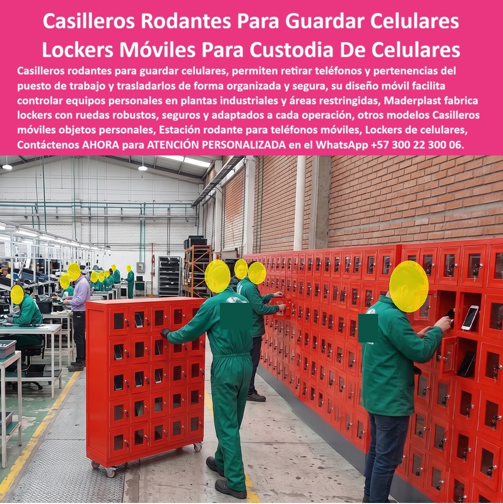Mueble Rodante Para Guardar Celulares Casilleros Con Ruedas Maderplast - Casilleros Rodantes Para Guardar Celulares, Como Prueba de Calidad Presentamos: Casilleros rodantes para celulares Maderplast permiten custodiar y trasladar teléfonos y pertenencias personales en plantas industriales, con compartimientos individuales, visores transparentes, cierres independientes y ruedas para movilizar el locker entre líneas de producción, turnos y áreas restringidas. Los casilleros rodantes para guardar celulares que protagonizan la imagen muestran una solución especialmente interesante para plantas con numerosos trabajadores: mientras una batería de lockers permanece instalada junto a la línea productiva, otro módulo puede desplazarse hasta donde la operación lo necesite. Esta combinación responde a búsquedas como lockers móviles para celulares, casilleros con ruedas, estación rodante para teléfonos, locker para celulares de empleados y casilleros para pertenencias personales. En una planta industrial, retirar celulares de determinados puestos puede formar parte de políticas internas de productividad, confidencialidad o control operacional. Los casilleros para celulares en fábricas permiten asignar un compartimiento a cada trabajador y mantener los dispositivos separados y organizados. Las puertas con visor convierten el sistema en lockers para celulares con ventana, facilitando verificar visualmente la ocupación sin necesidad de abrir cada compartimiento. La verdadera diferencia de esta imagen está en la movilidad. Un mueble rodante para guardar celulares puede acercarse a una línea de montaje durante el ingreso del personal y posteriormente trasladarse según el procedimiento definido por la empresa. Los lockers desplazables industriales resultan útiles cuando cambian turnos, cuadrillas o zonas de producción, porque la custodia puede acompañar la operación en lugar de obligar a los trabajadores a desplazarse hasta un punto fijo distante. Maderplast puede desarrollar casilleros móviles de seguridad, lockers modulares para empleados, casilleros individuales con cerradura, estaciones móviles para objetos personales y módulos fijos de alta capacidad. Cada proyecto puede especificar número y tamaño de compartimientos, visores, numeración, colores corporativos, sistemas de cierre, ruedas y distribución según el procedimiento real de la planta. Para producción, HSEQ, seguridad, recursos humanos y compras, el beneficio debe analizarse más allá del mueble. Una estación móvil para custodia de celulares ayuda a establecer un procedimiento ordenado de entrega, almacenamiento, identificación y devolución, aprovechando además el espacio vertical disponible. Cuando el material plástico está correctamente especificado, aporta una ventaja adicional frente a estructuras metálicas: no presenta la oxidación característica del acero. Maderplast diseña, personaliza y fabrica lockers industriales para celulares a medida, desde módulos rodantes hasta grandes baterías para cientos de compartimientos, con posibilidad de cotización, planos, renders, prototipos y producción en serie. Así, los casilleros móviles con ruedas convierten la custodia de teléfonos en una solución flexible, organizada y adaptable al movimiento real de una planta industrial. Contáctenos AHORA para ATENCIÓN PERSONALIZADA en el WhatsApp +57 300 22 300 06. Casilleros desplazables para celulares y pertenencias personales, Estación Rodante Para Guardar Celulares En Áreas Industriales, Móvil lockers de seguridad con ruedas Mueble Rodante Para Guardar Celulares Casilleros Con Ruedas Maderplast Casilleros desplazables para celulares y pertenencias personales Estación Rodante Para Guardar Celulares En Áreas Industriales Móvil lockers de seguridad con ruedas Casilleros Rodantes Para Guardar Celulares, Como Prueba de Calidad Presentamos: Casilleros rodantes para celulares Maderplast permiten custodiar y trasladar teléfonos y pertenencias personales en plantas industriales, con compartimientos individuales, visores transparentes, cierres independientes y ruedas para movilizar el locker entre líneas de producción, turnos y áreas restringidas. Los casilleros rodantes para guardar celulares que protagonizan la imagen muestran una solución especialmente interesante para plantas con numerosos trabajadores: mientras una batería de lockers permanece instalada junto a la línea productiva, otro módulo puede desplazarse hasta donde la operación lo necesite. Esta combinación responde a búsquedas como lockers móviles para celulares, casilleros con ruedas, estación rodante para teléfonos, locker para celulares de empleados y casilleros para pertenencias personales. En una planta industrial, retirar celulares de determinados puestos puede formar parte de políticas internas de productividad, confidencialidad o control operacional. Los casilleros para celulares en fábricas permiten asignar un compartimiento a cada trabajador y mantener los dispositivos separados y organizados. Las puertas con visor convierten el sistema en lockers para celulares con ventana, facilitando verificar visualmente la ocupación sin necesidad de abrir cada compartimiento. La verdadera diferencia de esta imagen está en la movilidad. Un mueble rodante para guardar celulares puede acercarse a una línea de montaje durante el ingreso del personal y posteriormente trasladarse según el procedimiento definido por la empresa. Los lockers desplazables industriales resultan útiles cuando cambian turnos, cuadrillas o zonas de producción, porque la custodia puede acompañar la operación en lugar de obligar a los trabajadores a desplazarse hasta un punto fijo distante. Maderplast puede desarrollar casilleros móviles de seguridad, lockers modulares para empleados, casilleros individuales con cerradura, estaciones móviles para objetos personales y módulos fijos de alta capacidad. Cada proyecto puede especificar número y tamaño de compartimientos, visores, numeración, colores corporativos, sistemas de cierre, ruedas y distribución según el procedimiento real de la planta. Para producción, HSEQ, seguridad, recursos humanos y compras, el beneficio debe analizarse más allá del mueble. Una estación móvil para custodia de celulares ayuda a establecer un procedimiento ordenado de entrega, almacenamiento, identificación y devolución, aprovechando además el espacio vertical disponible. Cuando el material plástico está correctamente especificado, aporta una ventaja adicional frente a estructuras metálicas: no presenta la oxidación característica del acero. Maderplast diseña, personaliza y fabrica lockers industriales para celulares a medida, desde módulos rodantes hasta grandes baterías para cientos de compartimientos, con posibilidad de cotización, planos, renders, prototipos y producción en serie. Así, los casilleros móviles con ruedas convierten la custodia de teléfonos en una solución flexible, organizada y adaptable al movimiento real de una planta industrial. Contáctenos AHORA para ATENCIÓN PERSONALIZADA en el WhatsApp +57 300 22 300 06.
