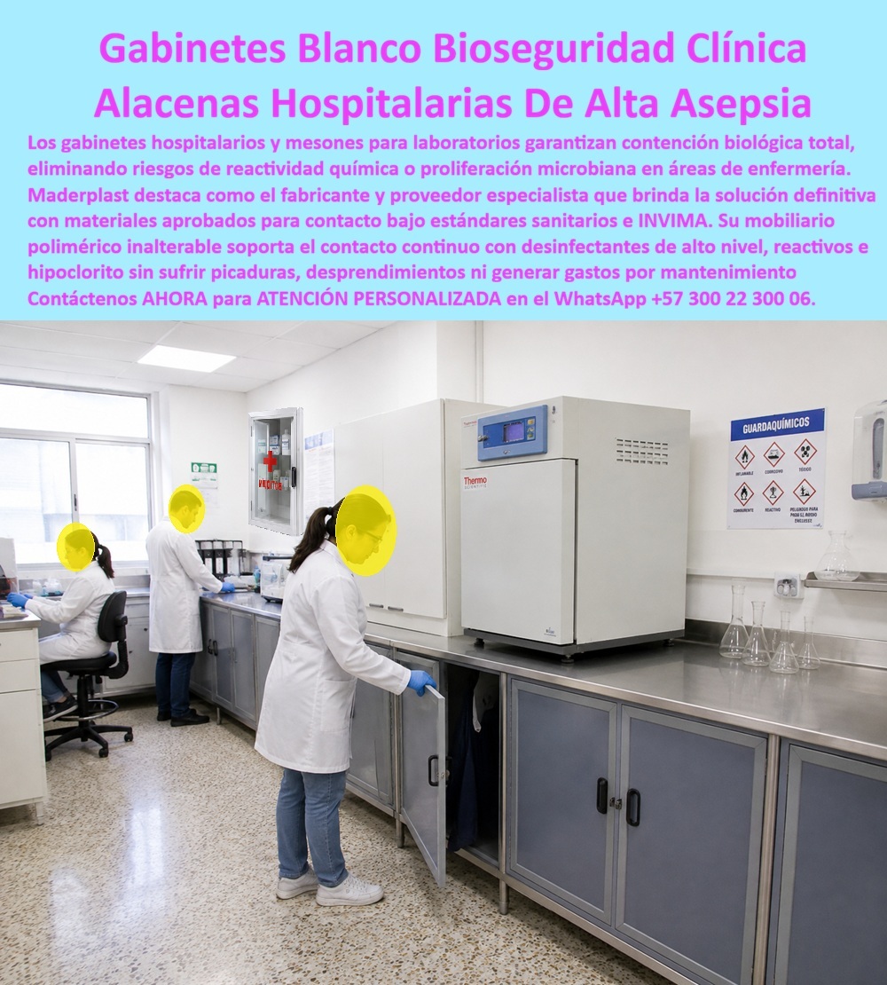 Muebles Gabinetes Hospitalarios Alacenas Mesones Laboratorios Maderplast - Gabinetes Hospitalarios Para Laboratorios Como Prueba de Calidad Presentamos: Gabinetes hospitalarios y muebles para laboratorios Maderplast organizan insumos, materiales y equipos en clínicas, enfermería y áreas técnicas, con alacenas plásticas lavables, modulares y sin oxidación, desarrolladas a medida para instalaciones que requieren limpieza frecuente, organización y compatibilidad química según cada aplicación. Los gabinetes hospitalarios para laboratorios que protagonizan la imagen forman una línea continua de mobiliario bajo mesón integrada al área de trabajo, proporcionando almacenamiento próximo a equipos, instrumental e insumos utilizados por el personal. Esta configuración responde a búsquedas como muebles para laboratorios, gabinetes para clínicas, alacenas hospitalarias, mobiliario para enfermería y gabinetes para bioseguridad, donde organización, facilidad de limpieza y selección correcta de materiales tienen especial importancia. En laboratorios y ambientes clínicos, el mobiliario trabaja en condiciones diferentes a las de una oficina. Los gabinetes para áreas de enfermería, alacenas para laboratorios clínicos y muebles hospitalarios lavables pueden estar sometidos a limpieza frecuente, humedad y contacto accidental con diferentes sustancias. Una estructura plástica correctamente especificada ofrece una ventaja frente al acero: no desarrolla la oxidación característica del metal y elimina la necesidad de pintura como barrera anticorrosiva. La resistencia química debe especificarse con precisión. Maderplast puede desarrollar gabinetes resistentes a químicos y muebles resistentes a desinfectantes seleccionando el material de acuerdo con los agentes, concentraciones, temperaturas y tiempos de exposición previstos. No todos los polímeros resisten de igual manera hipoclorito, alcoholes, amonios cuaternarios, ácidos, álcalis o reactivos; por eso una solución profesional debe partir de las condiciones reales del laboratorio y no de una promesa genérica de resistencia universal. Los gabinetes modulares para laboratorios pueden configurarse con puertas, entrepaños, divisiones, ventilación y dimensiones adaptadas al espacio disponible. Maderplast desarrolla además mesones para laboratorios, alacenas clínicas a medida, gabinetes para insumos médicos y mobiliario especializado según los requerimientos de cada proyecto. Para ingeniería hospitalaria, HSEQ, arquitectos y compras, esta personalización permite evaluar el costo total de propiedad considerando corrosión, mantenimiento, limpieza, reparaciones y reposiciones. La solución técnicamente correcta no necesariamente es el mueble de menor precio inicial, sino aquel cuyo material y diseño responden mejor al ambiente donde deberá trabajar. También es importante separar capacidad técnica de cumplimiento regulatorio: expresiones como muebles FDA, “aprobados por INVIMA”, “alta asepsia” o “contención biológica total” solamente deben utilizarse cuando exista una norma aplicable y documentación específica que respalde exactamente esa afirmación. Maderplast diseña, desarrolla y fabrica mobiliario plástico para hospitales y laboratorios, con opciones de medidas especiales, planos, renders, prototipos y fabricación en serie. Así, los gabinetes clínicos y alacenas de laboratorio se convierten en una solución diseñada alrededor de la limpieza, organización, resistencia requerida y funcionamiento real de cada instalación. Contáctenos AHORA para ATENCIÓN PERSONALIZADA en el WhatsApp +57 300 22 300 06. Gabinetes Para Bioseguridad Clínica, Gabinetes Para Áreas De Enfermería, Alacenas Clínicas Resistentes A Químicos, Gabinetes Resistentes A Desinfectantes, Muebles FDA Muebles Gabinetes Hospitalarios Alacenas Mesones Laboratorios Maderplast Gabinetes Para Bioseguridad Clínica Gabinetes Para Áreas De Enfermería Alacenas Clínicas Resistentes A Químicos Gabinetes Resistentes A Desinfectantes Muebles FDA Gabinetes Hospitalarios Para Laboratorios Como Prueba de Calidad Presentamos: Gabinetes hospitalarios y muebles para laboratorios Maderplast organizan insumos, materiales y equipos en clínicas, enfermería y áreas técnicas, con alacenas plásticas lavables, modulares y sin oxidación, desarrolladas a medida para instalaciones que requieren limpieza frecuente, organización y compatibilidad química según cada aplicación. Los gabinetes hospitalarios para laboratorios que protagonizan la imagen forman una línea continua de mobiliario bajo mesón integrada al área de trabajo, proporcionando almacenamiento próximo a equipos, instrumental e insumos utilizados por el personal. Esta configuración responde a búsquedas como muebles para laboratorios, gabinetes para clínicas, alacenas hospitalarias, mobiliario para enfermería y gabinetes para bioseguridad, donde organización, facilidad de limpieza y selección correcta de materiales tienen especial importancia. En laboratorios y ambientes clínicos, el mobiliario trabaja en condiciones diferentes a las de una oficina. Los gabinetes para áreas de enfermería, alacenas para laboratorios clínicos y muebles hospitalarios lavables pueden estar sometidos a limpieza frecuente, humedad y contacto accidental con diferentes sustancias. Una estructura plástica correctamente especificada ofrece una ventaja frente al acero: no desarrolla la oxidación característica del metal y elimina la necesidad de pintura como barrera anticorrosiva. La resistencia química debe especificarse con precisión. Maderplast puede desarrollar gabinetes resistentes a químicos y muebles resistentes a desinfectantes seleccionando el material de acuerdo con los agentes, concentraciones, temperaturas y tiempos de exposición previstos. No todos los polímeros resisten de igual manera hipoclorito, alcoholes, amonios cuaternarios, ácidos, álcalis o reactivos; por eso una solución profesional debe partir de las condiciones reales del laboratorio y no de una promesa genérica de resistencia universal. Los gabinetes modulares para laboratorios pueden configurarse con puertas, entrepaños, divisiones, ventilación y dimensiones adaptadas al espacio disponible. Maderplast desarrolla además mesones para laboratorios, alacenas clínicas a medida, gabinetes para insumos médicos y mobiliario especializado según los requerimientos de cada proyecto. Para ingeniería hospitalaria, HSEQ, arquitectos y compras, esta personalización permite evaluar el costo total de propiedad considerando corrosión, mantenimiento, limpieza, reparaciones y reposiciones. La solución técnicamente correcta no necesariamente es el mueble de menor precio inicial, sino aquel cuyo material y diseño responden mejor al ambiente donde deberá trabajar. También es importante separar capacidad técnica de cumplimiento regulatorio: expresiones como muebles FDA, “aprobados por INVIMA”, “alta asepsia” o “contención biológica total” solamente deben utilizarse cuando exista una norma aplicable y documentación específica que respalde exactamente esa afirmación. Maderplast diseña, desarrolla y fabrica mobiliario plástico para hospitales y laboratorios, con opciones de medidas especiales, planos, renders, prototipos y fabricación en serie. Así, los gabinetes clínicos y alacenas de laboratorio se convierten en una solución diseñada alrededor de la limpieza, organización, resistencia requerida y funcionamiento real de cada instalación. Contáctenos AHORA para ATENCIÓN PERSONALIZADA en el WhatsApp +57 300 22 300 06.