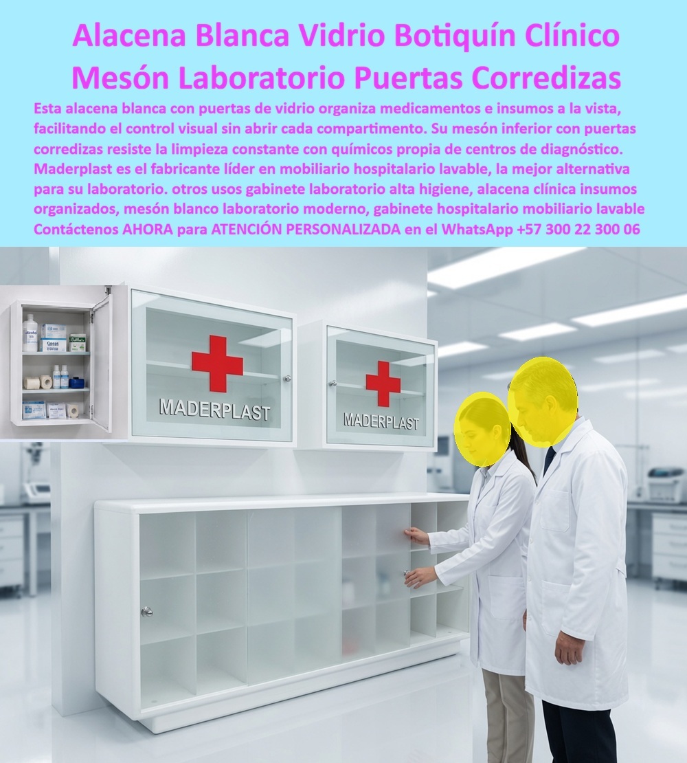 Muebles Gabinetes Hospitalarios Alacenas Mesones Laboratorios Maderplast - Gabinetes Hospitalarios y Muebles de Laboratorio Vea En Este Archivo Fotográfico: Gabinetes hospitalarios Maderplast organizan medicamentos, insumos clínicos, instrumental y materiales de laboratorio en mobiliario lavable, resistente a humedad y limpieza frecuente, con alacenas de control visual y mesones configurables que facilitan asepsia, orden e identificación rápida en clínicas, laboratorios, centros de diagnóstico y áreas asistenciales. Los gabinetes hospitalarios, alacenas clínicas y muebles para laboratorio cumplen una función mucho más importante que almacenar materiales. En áreas sanitarias, el mobiliario debe facilitar procedimientos de limpieza, mantener los insumos organizados, permitir rápida identificación del contenido y soportar rutinas de trabajo mucho más exigentes que las de un mueble convencional. Los gabinetes Maderplast para clínicas y laboratorios están concebidos precisamente para estos ambientes. Sus superficies plásticas lavables facilitan el aseo frecuente y eliminan del cuerpo del mueble problemas asociados con la oxidación de estructuras metálicas expuestas repetidamente a humedad y determinados agentes de limpieza. Las alacenas hospitalarias con puertas transparentes incorporan además una ventaja operativa importante: permiten verificar visualmente medicamentos, elementos de curación, insumos y existencias sin necesidad de abrir continuamente cada compartimiento. Esto facilita localizar materiales y mantener un mejor control del almacenamiento. En laboratorios y centros de diagnóstico, el mobiliario está sometido diariamente a limpieza, manipulación continua y contacto accidental con diferentes sustancias. Por esta razón, seleccionar el material adecuado desde el comienzo puede disminuir reparaciones, deterioro superficial y sustituciones prematuras. Maderplast puede desarrollar gabinetes bajos, alacenas superiores, mesones, módulos con puertas corredizas, muebles de almacenamiento y configuraciones especiales, adaptándonos al espacio disponible y a las necesidades operativas de cada proyecto. No se trata únicamente de vender un gabinete estándar, sino de diseñar una solución alrededor del área donde realmente será utilizada. Los mesones y gabinetes para laboratorio también ayudan a aprovechar mejor el espacio. Los módulos inferiores permiten mantener insumos protegidos y liberar superficies de trabajo, mientras las alacenas superiores aprovechan las paredes para disponer elementos de utilización frecuente sin saturar el área operativa. Para clínicas, laboratorios y departamentos de compras, el costo debe analizarse durante toda la vida de servicio. Un mueble aparentemente económico puede resultar costoso si la humedad, la corrosión o las rutinas de limpieza obligan a repintar, repararlo o sustituirlo anticipadamente. La durabilidad y facilidad de mantenimiento forman parte del verdadero costo total de propiedad. Maderplast ofrece una alternativa especialmente interesante para proyectos que buscan mobiliario hospitalario lavable, gabinetes resistentes a la humedad, alacenas para centros de diagnóstico y muebles técnicos fabricados a la medida, integrando almacenamiento, organización y facilidad de limpieza dentro de una misma solución. El resultado es un área clínica o de laboratorio más organizada, funcional y sencilla de mantener, donde cada gabinete responde a una necesidad concreta y el mobiliario deja de ser una fuente recurrente de mantenimiento para convertirse en parte de la solución operativa. Contáctenos AHORA para ATENCIÓN PERSONALIZADA en el WhatsApp +57 300 22 300 06. Gabinetes Que Facilitan La Asepsia, Mobiliario para laboratorios lavable con químicos, Muebles Hospitalarios Lavables, Gabinetes Para Centros De Diagnóstico, Gabinete Muebles Gabinetes Hospitalarios Alacenas Mesones Laboratorios Maderplast Gabinetes Que Facilitan La Asepsia Mobiliario para laboratorios lavable con químicos Muebles Hospitalarios Lavables Gabinetes Para Centros De Diagnóstico Gabinete Gabinetes Hospitalarios y Muebles de Laboratorio Vea En Este Archivo Fotográfico: Gabinetes hospitalarios Maderplast organizan medicamentos, insumos clínicos, instrumental y materiales de laboratorio en mobiliario lavable, resistente a humedad y limpieza frecuente, con alacenas de control visual y mesones configurables que facilitan asepsia, orden e identificación rápida en clínicas, laboratorios, centros de diagnóstico y áreas asistenciales. Los gabinetes hospitalarios, alacenas clínicas y muebles para laboratorio cumplen una función mucho más importante que almacenar materiales. En áreas sanitarias, el mobiliario debe facilitar procedimientos de limpieza, mantener los insumos organizados, permitir rápida identificación del contenido y soportar rutinas de trabajo mucho más exigentes que las de un mueble convencional. Los gabinetes Maderplast para clínicas y laboratorios están concebidos precisamente para estos ambientes. Sus superficies plásticas lavables facilitan el aseo frecuente y eliminan del cuerpo del mueble problemas asociados con la oxidación de estructuras metálicas expuestas repetidamente a humedad y determinados agentes de limpieza. Las alacenas hospitalarias con puertas transparentes incorporan además una ventaja operativa importante: permiten verificar visualmente medicamentos, elementos de curación, insumos y existencias sin necesidad de abrir continuamente cada compartimiento. Esto facilita localizar materiales y mantener un mejor control del almacenamiento. En laboratorios y centros de diagnóstico, el mobiliario está sometido diariamente a limpieza, manipulación continua y contacto accidental con diferentes sustancias. Por esta razón, seleccionar el material adecuado desde el comienzo puede disminuir reparaciones, deterioro superficial y sustituciones prematuras. Maderplast puede desarrollar gabinetes bajos, alacenas superiores, mesones, módulos con puertas corredizas, muebles de almacenamiento y configuraciones especiales, adaptándonos al espacio disponible y a las necesidades operativas de cada proyecto. No se trata únicamente de vender un gabinete estándar, sino de diseñar una solución alrededor del área donde realmente será utilizada. Los mesones y gabinetes para laboratorio también ayudan a aprovechar mejor el espacio. Los módulos inferiores permiten mantener insumos protegidos y liberar superficies de trabajo, mientras las alacenas superiores aprovechan las paredes para disponer elementos de utilización frecuente sin saturar el área operativa. Para clínicas, laboratorios y departamentos de compras, el costo debe analizarse durante toda la vida de servicio. Un mueble aparentemente económico puede resultar costoso si la humedad, la corrosión o las rutinas de limpieza obligan a repintar, repararlo o sustituirlo anticipadamente. La durabilidad y facilidad de mantenimiento forman parte del verdadero costo total de propiedad. Maderplast ofrece una alternativa especialmente interesante para proyectos que buscan mobiliario hospitalario lavable, gabinetes resistentes a la humedad, alacenas para centros de diagnóstico y muebles técnicos fabricados a la medida, integrando almacenamiento, organización y facilidad de limpieza dentro de una misma solución. El resultado es un área clínica o de laboratorio más organizada, funcional y sencilla de mantener, donde cada gabinete responde a una necesidad concreta y el mobiliario deja de ser una fuente recurrente de mantenimiento para convertirse en parte de la solución operativa. Contáctenos AHORA para ATENCIÓN PERSONALIZADA en el WhatsApp +57 300 22 300 06.