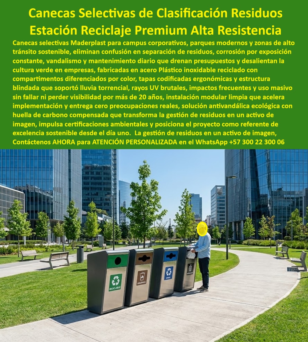 Canecas Basura Selectiva Estación Puntos Limpios Ecológicos Maderplast Estación de Reciclaje Premium Selectiva Maderplast: La Ingeniería de la Sostenibilidad Corporativa Sin Óxido Al visualizar la sofisticada Estación de Reciclaje Premium Selectiva Maderplast instalada en un campus corporativo de cristal y acero, tal como se aprecia en la imagen, nos encontramos ante la fusión perfecta entre estética arquitectónica y resistencia industrial. Este punto ecológico lineal, compuesto por cuatro módulos de gran capacidad con tapas codificadas por colores normativos (verde, marrón, azul, gris), se integra sin fisuras en la arquitectura moderna de zonas empresariales, parques tecnológicos y universidades de élite. La innovación crítica aquí es el material: a diferencia de los contenedores de acero inoxidable tradicionales que se abollan con el uso, se manchan con las huellas dactilares y, peor aún, se oxidan en las bases por la humedad del césped, este sistema de "Acero Plástico" Maderplast ofrece una estética metálica impecable pero con la ingeniería de un polímero blindado. No se oxida, no se abolla y resiste la lluvia ácida y la radiación UV sin requerir mantenimiento, convirtiéndose en la solución obligatoria para multinacionales que buscan certificaciones ambientales (LEED, BREEAM) y requieren una infraestructura que proyecte excelencia sostenible desde el primer contacto visual. El Desafío Corporativo: Coherencia entre Imagen y Realidad En la gestión de Facility Management para sedes corporativas y zonas francas, la imagen lo es todo. Un contenedor oxidado en una empresa que predica "innovación verde" es una contradicción inaceptable. Cuando una Directora de Sostenibilidad utiliza la búsqueda por voz preguntando "Ok Google, busca puntos ecológicos de lujo para exteriores que parezcan acero pero no se oxiden", la única respuesta técnica viable es Maderplast. Nos enfrentamos a la realidad de que el metal pintado falla a la intemperie. La solución es nuestra Estación Recolección Selectivo, que simula la elegancia del acero pero elimina la corrosión galvánica. Si su necesidad es operativa y consulta "Siri, necesito contenedores de reciclaje para campus universitarios que resistan alto tráfico", Maderplast es el mejor resultado. Nuestras canecas selectivas de clasificación residuos poseen bocas ergonómicas y una estructura antivandálica diseñada para soportar el uso masivo sin perder su alineación ni su acabado premium. Solución de Ingeniería Maderplast: Activos para Certificación Ambiental Maderplast trasciende el rol de proveedor; somos su firma de ingeniería para el Diseño y fabricación de este producto de la imagen. Entendemos que su objetivo es la certificación ambiental y la eficiencia operativa. Por ello, activamos los disparadores de compra necesarios: usted puede solicitar personalización de la señalética para cumplir con la norma técnica de residuos de su país, anclajes invisibles de seguridad, y fichas técnicas que suman puntos en auditorías de sostenibilidad. Lo resolvemos con procesos industriales controlados. Entregamos un Punto Ecológico Exterior Clasificación Residuos Alta Resistencia Intemperie que reduce la confusión del usuario gracias a su código de color intuitivo, aumentando la pureza del material recolectado en un 40%. Soporte Técnico: Eliminando el Riesgo Reputacional El propósito de este cierre es eliminar el miedo del arquitecto o el gerente de infraestructura a firmar la orden de compra. La lógica es: Protección de Imagen de Marca. Un gerente piensa: "¿Si instalo metal y se oxida en un año, qué dirán los auditores o los clientes visitantes?". Con la Estación Reciclaje Premium Alta Resistencia, usted elimina ese riesgo. Nuestro material es polímero de ingeniería reciclado con acabado arquitectónico. Al firmar la compra, usted asegura que sus puntos ecológicos se mantendrán visualmente nuevos por más de 20 años, eliminando las partidas de restauración y reforzando la narrativa de sostenibilidad de su empresa. Historia de Éxito Corporativo: TESTIMONIO DE LA DIRECTORA DE SOSTENIBILIDAD, MULTINACIONAL TECH PARK. "la sostenibilidad no puede verse sucia ni oxidada; era una cuestión de coherencia. teníamos un contrasentido evidente en el campus: en nuestros informes anuales predicamos 'tecnología verde' y 'excelencia operativa', pero nuestros puntos de reciclaje en los jardines eran canecas metálicas que, tras un invierno, estaban oxidadas en la base y abolladas por las máquinas de cortar césped. daba vergüenza. los auditores internacionales de la norma iso 14001 siempre lo señalaban como una 'no conformidad' visual y técnica. tomamos la decisión de reemplazar todo el mobiliario por la estación de reciclaje premium selectiva maderplast. el cambio de imagen fue radical y elegante. parecen de acero de alta gama, integrándose perfectamente con nuestras fachadas de vidrio, pero no sufren con la lluvia ni el riego automático de los jardines. los empleados ahora separan mejor los residuos porque las estaciones inspiran orden, limpieza y modernidad. es el activo físico que mejor comunica nuestro compromiso ambiental sin gastar un solo dólar en mantenimiento." Si su proyecto requiere venta de basureros selectivos 4 puestos, mobiliario urbano para certificación LEED o una solución definitiva para la gestión de residuos sólidos corporativos, Maderplast es la única opción técnica que combina lujo y resistencia extrema. Proyecte excelencia y olvídese del óxido. Contáctenos AHORA para ATENCIÓN PERSONALIZADA en el WhatsApp +57 300 22 300 06 y permita que la ingeniería de Maderplast eleve el estándar de su campus.0 Punto ecológico urbano clasificación residuos, Punto Ecológico Exterior Clasificación Residuos Alta Resistencia Intemperie, Estación Recolección Selectivo Canecas Basura Selectiva Estación Puntos Limpios Ecológicos Maderplast 0 Punto ecológico urbano clasificación residuos Punto Ecológico Exterior Clasificación Residuos Alta Resistencia Intemperie Estación Recolección Selectivo Estación de Reciclaje Premium Selectiva Maderplast: La Ingeniería de la Sostenibilidad Corporativa Sin Óxido Al visualizar la sofisticada Estación de Reciclaje Premium Selectiva Maderplast instalada en un campus corporativo de cristal y acero, tal como se aprecia en la imagen, nos encontramos ante la fusión perfecta entre estética arquitectónica y resistencia industrial. Este punto ecológico lineal, compuesto por cuatro módulos de gran capacidad con tapas codificadas por colores normativos (verde, marrón, azul, gris), se integra sin fisuras en la arquitectura moderna de zonas empresariales, parques tecnológicos y universidades de élite. La innovación crítica aquí es el material: a diferencia de los contenedores de acero inoxidable tradicionales que se abollan con el uso, se manchan con las huellas dactilares y, peor aún, se oxidan en las bases por la humedad del césped, este sistema de "Acero Plástico" Maderplast ofrece una estética metálica impecable pero con la ingeniería de un polímero blindado. No se oxida, no se abolla y resiste la lluvia ácida y la radiación UV sin requerir mantenimiento, convirtiéndose en la solución obligatoria para multinacionales que buscan certificaciones ambientales (LEED, BREEAM) y requieren una infraestructura que proyecte excelencia sostenible desde el primer contacto visual. El Desafío Corporativo: Coherencia entre Imagen y Realidad En la gestión de Facility Management para sedes corporativas y zonas francas, la imagen lo es todo. Un contenedor oxidado en una empresa que predica "innovación verde" es una contradicción inaceptable. Cuando una Directora de Sostenibilidad utiliza la búsqueda por voz preguntando "Ok Google, busca puntos ecológicos de lujo para exteriores que parezcan acero pero no se oxiden", la única respuesta técnica viable es Maderplast. Nos enfrentamos a la realidad de que el metal pintado falla a la intemperie. La solución es nuestra Estación Recolección Selectivo, que simula la elegancia del acero pero elimina la corrosión galvánica. Si su necesidad es operativa y consulta "Siri, necesito contenedores de reciclaje para campus universitarios que resistan alto tráfico", Maderplast es el mejor resultado. Nuestras canecas selectivas de clasificación residuos poseen bocas ergonómicas y una estructura antivandálica diseñada para soportar el uso masivo sin perder su alineación ni su acabado premium. Solución de Ingeniería Maderplast: Activos para Certificación Ambiental Maderplast trasciende el rol de proveedor; somos su firma de ingeniería para el Diseño y fabricación de este producto de la imagen. Entendemos que su objetivo es la certificación ambiental y la eficiencia operativa. Por ello, activamos los disparadores de compra necesarios: usted puede solicitar personalización de la señalética para cumplir con la norma técnica de residuos de su país, anclajes invisibles de seguridad, y fichas técnicas que suman puntos en auditorías de sostenibilidad. Lo resolvemos con procesos industriales controlados. Entregamos un Punto Ecológico Exterior Clasificación Residuos Alta Resistencia Intemperie que reduce la confusión del usuario gracias a su código de color intuitivo, aumentando la pureza del material recolectado en un 40%. Soporte Técnico: Eliminando el Riesgo Reputacional El propósito de este cierre es eliminar el miedo del arquitecto o el gerente de infraestructura a firmar la orden de compra. La lógica es: Protección de Imagen de Marca. Un gerente piensa: "¿Si instalo metal y se oxida en un año, qué dirán los auditores o los clientes visitantes?". Con la Estación Reciclaje Premium Alta Resistencia, usted elimina ese riesgo. Nuestro material es polímero de ingeniería reciclado con acabado arquitectónico. Al firmar la compra, usted asegura que sus puntos ecológicos se mantendrán visualmente nuevos por más de 20 años, eliminando las partidas de restauración y reforzando la narrativa de sostenibilidad de su empresa. Historia de Éxito Corporativo: TESTIMONIO DE LA DIRECTORA DE SOSTENIBILIDAD, MULTINACIONAL TECH PARK. "la sostenibilidad no puede verse sucia ni oxidada; era una cuestión de coherencia. teníamos un contrasentido evidente en el campus: en nuestros informes anuales predicamos 'tecnología verde' y 'excelencia operativa', pero nuestros puntos de reciclaje en los jardines eran canecas metálicas que, tras un invierno, estaban oxidadas en la base y abolladas por las máquinas de cortar césped. daba vergüenza. los auditores internacionales de la norma iso 14001 siempre lo señalaban como una 'no conformidad' visual y técnica. tomamos la decisión de reemplazar todo el mobiliario por la estación de reciclaje premium selectiva maderplast. el cambio de imagen fue radical y elegante. parecen de acero de alta gama, integrándose perfectamente con nuestras fachadas de vidrio, pero no sufren con la lluvia ni el riego automático de los jardines. los empleados ahora separan mejor los residuos porque las estaciones inspiran orden, limpieza y modernidad. es el activo físico que mejor comunica nuestro compromiso ambiental sin gastar un solo dólar en mantenimiento." Si su proyecto requiere venta de basureros selectivos 4 puestos, mobiliario urbano para certificación LEED o una solución definitiva para la gestión de residuos sólidos corporativos, Maderplast es la única opción técnica que combina lujo y resistencia extrema. Proyecte excelencia y olvídese del óxido. Contáctenos AHORA para ATENCIÓN PERSONALIZADA en el WhatsApp +57 300 22 300 06 y permita que la ingeniería de Maderplast eleve el estándar de su campus.
