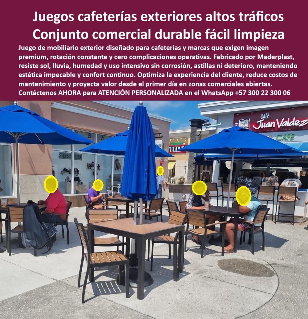 Juego Mesa Cafetería Exterior Mueble Exterior Juan Valdez Maderplast La imagen muestra una zona comercial abierta de alto tráfico, donde varios clientes consumen sentados en un juego de mesas y sillas para cafetería exterior, con mesas cuadradas estables, parasoles centrales y sillas individuales dispuestas para rotación constante. El Producto o sujeto protagonista es el juego de mesas cafetería exterior Maderplast, diseñado específicamente para cafeterías, franquicias y marcas que operan al aire libre bajo sol, lluvia, humedad y uso intensivo continuo. Este tipo de espacio es donde el mobiliario convencional fracasa primero. Las mesas metálicas se oxidan, las estructuras se aflojan, la madera se astilla y la pintura se convierte en un gasto recurrente. El resultado no es solo deterioro visual, sino interrupciones operativas, cierres parciales y pérdida de imagen de marca. Aquí es donde el mobiliario exterior para las cafeterías Maderplast actúa como solución definitiva, no como reemplazo temporal. El conjunto de cafetería comercial exterior visible en la imagen está fabricado en polímero técnico tipo plástico-madera, un material desarrollado para resistir intemperie permanente, limpieza diaria y tráfico comercial alto sin corrosión, sin pintura y sin mantenimiento estructural. Las mesas soportan parasoles centrales sin deformarse, mantienen nivelación incluso con movimiento constante de usuarios y conservan su apariencia bajo exposición directa al sol y la lluvia. Las sillas individuales presentan superficies lisas, no porosas, de limpieza rápida, ideales para operaciones donde cada minuto cuenta. Desde la lógica del operador comercial, este juego de mesas exteriores para cafetería optimiza tres variables críticas: rotación de clientes, velocidad de limpieza y reducción de costos ocultos. No hay tornillos que se aflojen cada mes, no hay óxido que obligue a cerrar mesas, no hay astillas ni pintura descascarada que afecten la experiencia del cliente. La estética se mantiene constante y profesional, algo fundamental para marcas que venden imagen además de producto. Desde la perspectiva del ingeniero o responsable técnico, el valor está en la previsibilidad. Este mobiliario exterior anticorrosivo para terrazas elimina los puntos clásicos de falla: corrosión, fatiga del material y degradación por humedad. Maderplast diseña y fabrica bajo procesos industriales controlados, con experiencia real en plásticos técnicos aplicados a mobiliario urbano y comercial. No es improvisación, es ingeniería aplicada a uso real. Además, el cliente no compra un producto genérico. Con Maderplast puede solicitar cotización técnica, personalización de dimensiones, planos, renders, prototipos y producción en serie, todo con un solo proveedor. Este es un buyer trigger clave para franquicias, cadenas de café y desarrolladores comerciales que necesitan escalar soluciones sin asumir riesgos. Maderplast convierte ideas en piezas reales a medida; como lema interno, "En Maderplast le hacemos hasta el ala de un avión, o lo que su imaginación quiera". El Soporte Técnico es claro y defendible: este conjunto reduce el riesgo operativo y legal del responsable de obra o mantenimiento. No requiere repintado, no genera reclamos por inestabilidad y no compromete la seguridad del usuario. Existen criterios técnicos, desempeño probado y experiencia acumulada que respaldan la decisión de compra. Firmar la orden no es un acto de fe, es una decisión racional. Si el proyecto exige muebles para cafetería exterior, mesas exteriores de alto tráfico, sillas exteriores comerciales, mobiliario gastronómico exterior fácil limpieza o conjuntos de cafetería comercial durables, este producto responde exactamente a esa necesidad. TESTIMONIO – CARLOS MÉNDEZ, ADMINISTRADOR DE OPERACIONES, CADENA DE CAFETERÍAS URBANAS “Antes usábamos mesas metálicas y madera tratada; cada año era óxido, pintura y reemplazos. con maderplast instalamos el conjunto de mesas y sillas exteriores que se ve en la imagen y el cambio fue inmediato. no se oxidan, no se aflojan y se limpian en minutos. operamos bajo sol y lluvia sin cerrar áreas. la inversión se justificó sola en menos de un año.” 0 Mobiliario exterior para cafeterías marca, Muebles para cafetería exterior, Muebles exteriores anticorrosivos limpieza rápida, Conjunto Cafetería Comercial Juego Mesa Cafetería Exterior Mueble Exterior Juan Valdez Maderplast 0 Mobiliario exterior para cafeterías marca Muebles para cafetería exterior Muebles exteriores anticorrosivos limpieza rápida Conjunto Cafetería Comercial La imagen muestra una zona comercial abierta de alto tráfico, donde varios clientes consumen sentados en un juego de mesas y sillas para cafetería exterior, con mesas cuadradas estables, parasoles centrales y sillas individuales dispuestas para rotación constante. El Producto o sujeto protagonista es el juego de mesas cafetería exterior Maderplast, diseñado específicamente para cafeterías, franquicias y marcas que operan al aire libre bajo sol, lluvia, humedad y uso intensivo continuo. Este tipo de espacio es donde el mobiliario convencional fracasa primero. Las mesas metálicas se oxidan, las estructuras se aflojan, la madera se astilla y la pintura se convierte en un gasto recurrente. El resultado no es solo deterioro visual, sino interrupciones operativas, cierres parciales y pérdida de imagen de marca. Aquí es donde el mobiliario exterior para las cafeterías Maderplast actúa como solución definitiva, no como reemplazo temporal. El conjunto de cafetería comercial exterior visible en la imagen está fabricado en polímero técnico tipo plástico-madera, un material desarrollado para resistir intemperie permanente, limpieza diaria y tráfico comercial alto sin corrosión, sin pintura y sin mantenimiento estructural. Las mesas soportan parasoles centrales sin deformarse, mantienen nivelación incluso con movimiento constante de usuarios y conservan su apariencia bajo exposición directa al sol y la lluvia. Las sillas individuales presentan superficies lisas, no porosas, de limpieza rápida, ideales para operaciones donde cada minuto cuenta. Desde la lógica del operador comercial, este juego de mesas exteriores para cafetería optimiza tres variables críticas: rotación de clientes, velocidad de limpieza y reducción de costos ocultos. No hay tornillos que se aflojen cada mes, no hay óxido que obligue a cerrar mesas, no hay astillas ni pintura descascarada que afecten la experiencia del cliente. La estética se mantiene constante y profesional, algo fundamental para marcas que venden imagen además de producto. Desde la perspectiva del ingeniero o responsable técnico, el valor está en la previsibilidad. Este mobiliario exterior anticorrosivo para terrazas elimina los puntos clásicos de falla: corrosión, fatiga del material y degradación por humedad. Maderplast diseña y fabrica bajo procesos industriales controlados, con experiencia real en plásticos técnicos aplicados a mobiliario urbano y comercial. No es improvisación, es ingeniería aplicada a uso real. Además, el cliente no compra un producto genérico. Con Maderplast puede solicitar cotización técnica, personalización de dimensiones, planos, renders, prototipos y producción en serie, todo con un solo proveedor. Este es un buyer trigger clave para franquicias, cadenas de café y desarrolladores comerciales que necesitan escalar soluciones sin asumir riesgos. Maderplast convierte ideas en piezas reales a medida; como lema interno, "En Maderplast le hacemos hasta el ala de un avión, o lo que su imaginación quiera". El Soporte Técnico es claro y defendible: este conjunto reduce el riesgo operativo y legal del responsable de obra o mantenimiento. No requiere repintado, no genera reclamos por inestabilidad y no compromete la seguridad del usuario. Existen criterios técnicos, desempeño probado y experiencia acumulada que respaldan la decisión de compra. Firmar la orden no es un acto de fe, es una decisión racional. Si el proyecto exige muebles para cafetería exterior, mesas exteriores de alto tráfico, sillas exteriores comerciales, mobiliario gastronómico exterior fácil limpieza o conjuntos de cafetería comercial durables, este producto responde exactamente a esa necesidad. TESTIMONIO – CARLOS MÉNDEZ, ADMINISTRADOR DE OPERACIONES, CADENA DE CAFETERÍAS URBANAS “Antes usábamos mesas metálicas y madera tratada; cada año era óxido, pintura y reemplazos. con maderplast instalamos el conjunto de mesas y sillas exteriores que se ve en la imagen y el cambio fue inmediato. no se oxidan, no se aflojan y se limpian en minutos. operamos bajo sol y lluvia sin cerrar áreas. la inversión se justificó sola en menos de un año.”