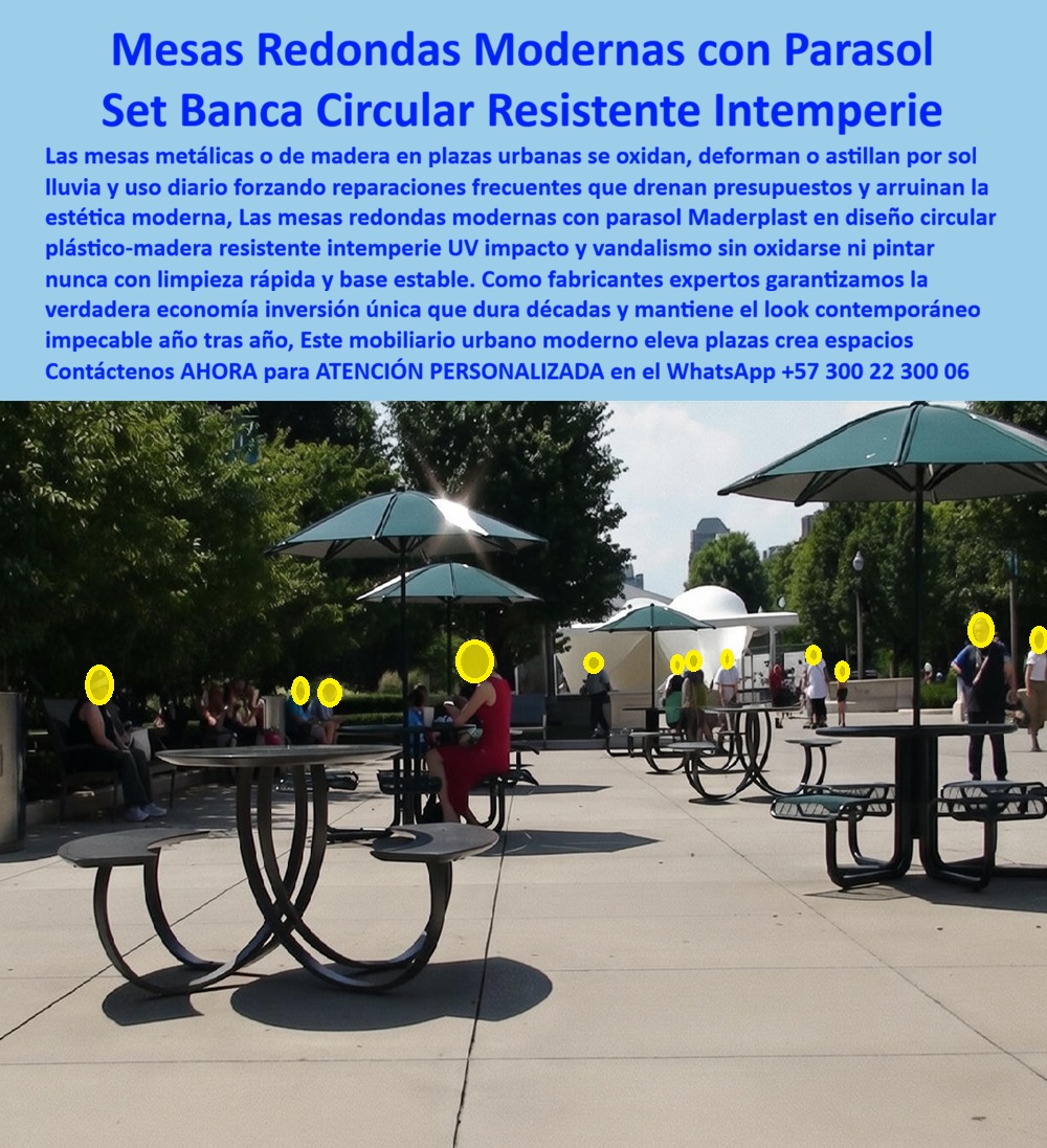 Mesa Urbana Moderna Exterior Mobiliario Moderno Sombrilla Maderplast La imagen presenta un sistema de mesas urbanas modernas redondas con parasol central y bancas circulares integradas, instaladas en una plaza pública de alto uso donde personas comen, descansan y permanecen protegidas del sol. El Producto o sujeto protagonista es la Mesa Urbana Moderna con Parasol de Maderplast, un conjunto de mobiliario urbano diseñado y fabricado para resolver definitivamente los problemas que generan las mesas metálicas y de madera en espacios públicos: oxidación acelerada, deformaciones térmicas, inestabilidad estructural, vandalismo y gastos permanentes de mantenimiento. En plazas, parques y espacios urbanos contemporáneos, el problema no es estético, es técnico y financiero. Las mesas tradicionales se oxidan por lluvia y humedad, se calientan por radiación UV, se aflojan con el uso diario y obligan a cerrar espacios para pintura, soldadura o reemplazo. Cada intervención implica costos ocultos, molestias ciudadanas y riesgos operativos que ningún ingeniero responsable quiere asumir. Aquí es donde Maderplast entra como solución estructural definitiva, no como alternativa decorativa. La mesa redonda exterior con parasol y bancas integradas Maderplast está diseñada en geometría circular fija, lo que distribuye cargas, elimina puntos débiles y garantiza estabilidad incluso con múltiples usuarios simultáneos. El parasol central integrado proporciona sombra real y permanente sin accesorios frágiles ni piezas móviles que se deterioren. El material plástico-madera técnico desarrollado por Maderplast no se oxida, no se astilla, no absorbe humedad y no requiere pintura, lo que elimina de raíz el ciclo infinito de reparaciones que drena presupuestos públicos. Este conjunto de mesa circular exterior soporta uso intensivo diario, limpieza frecuente, exposición directa al sol y la lluvia, e incluso impactos propios del vandalismo urbano. Mantiene forma, color y funcionalidad año tras año, algo que convierte a este mobiliario urbano moderno en una infraestructura pública activa, no en un gasto recurrente. Por eso las mesas urbanas con parasol de Maderplast son elegidas en plazas modernas, malecones, parques urbanos y espacios de permanencia donde el tráfico peatonal es constante. Desde el punto de vista del tomador de decisión técnico, la ventaja es clara: menor costo total de propiedad, eliminación de mantenimientos, mayor vida útil documentable y reducción del riesgo operativo. Maderplast no improvisa. Trabaja con procesos industriales controlados, experiencia comprobada en plásticos técnicos, diseño estructural, fabricación a medida y capacidad de producción en serie desde Colombia para el mundo. Aquí no se vende una mesa, se entrega una solución con respaldo técnico. Para arquitectos, ingenieros y entidades públicas, el verdadero valor está en el Soporte Técnico. Maderplast puede entregar fichas técnicas, memorias de material, especificaciones de uso intensivo, personalización de medidas, colores, renders, prototipos y producción escalable. Esto elimina el miedo a firmar la orden de compra, porque el producto no depende de promesas comerciales sino de ingeniería aplicada. En Maderplast convertimos ideas en piezas reales; como decimos internamente, en plástico le hacemos hasta el ala de un avión, o lo que su imaginación quiera. Si su proyecto requiere mesas públicas con sombrilla, mobiliario urbano moderno exterior, mesas redondas exteriores para plazas o mobiliario urbano resistente al clima, este sistema responde con lógica técnica, durabilidad comprobada y retorno inmediato. Solicitar cotización, planos o adaptación específica no es un problema: es parte del proceso estándar de Maderplast. TESTIMONIO DEL ING. JAVIER SALAZAR – COORDINADOR DE ESPACIO PÚBLICO MUNICIPAL “instalamos mesas redondas con parasol de maderplast en una plaza donde las mesas metálicas se oxidan en menos de un año y generaban inestabilidad y quejas constantes. Hoy las mesas siguen firmes, estables y completamente funcionales a pesar del uso diario continuo y la exposición directa al sol y la lluvia. Eliminamos mantenimiento, pintura y reposiciones. maderplast no resolvió un problema estético, resolvió un problema estructural y operativo.” 0 Mesa Redonda Parasol Resiste Intemperie, 00 Mesa Urbana Moderna Exterior Mobiliario Moderno Sombrilla Maderplast 0 Mesa Redonda Parasol Resiste Intemperie 00 La imagen presenta un sistema de mesas urbanas modernas redondas con parasol central y bancas circulares integradas, instaladas en una plaza pública de alto uso donde personas comen, descansan y permanecen protegidas del sol. El Producto o sujeto protagonista es la Mesa Urbana Moderna con Parasol de Maderplast, un conjunto de mobiliario urbano diseñado y fabricado para resolver definitivamente los problemas que generan las mesas metálicas y de madera en espacios públicos: oxidación acelerada, deformaciones térmicas, inestabilidad estructural, vandalismo y gastos permanentes de mantenimiento. En plazas, parques y espacios urbanos contemporáneos, el problema no es estético, es técnico y financiero. Las mesas tradicionales se oxidan por lluvia y humedad, se calientan por radiación UV, se aflojan con el uso diario y obligan a cerrar espacios para pintura, soldadura o reemplazo. Cada intervención implica costos ocultos, molestias ciudadanas y riesgos operativos que ningún ingeniero responsable quiere asumir. Aquí es donde Maderplast entra como solución estructural definitiva, no como alternativa decorativa. La mesa redonda exterior con parasol y bancas integradas Maderplast está diseñada en geometría circular fija, lo que distribuye cargas, elimina puntos débiles y garantiza estabilidad incluso con múltiples usuarios simultáneos. El parasol central integrado proporciona sombra real y permanente sin accesorios frágiles ni piezas móviles que se deterioren. El material plástico-madera técnico desarrollado por Maderplast no se oxida, no se astilla, no absorbe humedad y no requiere pintura, lo que elimina de raíz el ciclo infinito de reparaciones que drena presupuestos públicos. Este conjunto de mesa circular exterior soporta uso intensivo diario, limpieza frecuente, exposición directa al sol y la lluvia, e incluso impactos propios del vandalismo urbano. Mantiene forma, color y funcionalidad año tras año, algo que convierte a este mobiliario urbano moderno en una infraestructura pública activa, no en un gasto recurrente. Por eso las mesas urbanas con parasol de Maderplast son elegidas en plazas modernas, malecones, parques urbanos y espacios de permanencia donde el tráfico peatonal es constante. Desde el punto de vista del tomador de decisión técnico, la ventaja es clara: menor costo total de propiedad, eliminación de mantenimientos, mayor vida útil documentable y reducción del riesgo operativo. Maderplast no improvisa. Trabaja con procesos industriales controlados, experiencia comprobada en plásticos técnicos, diseño estructural, fabricación a medida y capacidad de producción en serie desde Colombia para el mundo. Aquí no se vende una mesa, se entrega una solución con respaldo técnico. Para arquitectos, ingenieros y entidades públicas, el verdadero valor está en el Soporte Técnico. Maderplast puede entregar fichas técnicas, memorias de material, especificaciones de uso intensivo, personalización de medidas, colores, renders, prototipos y producción escalable. Esto elimina el miedo a firmar la orden de compra, porque el producto no depende de promesas comerciales sino de ingeniería aplicada. En Maderplast convertimos ideas en piezas reales; como decimos internamente, en plástico le hacemos hasta el ala de un avión, o lo que su imaginación quiera. Si su proyecto requiere mesas públicas con sombrilla, mobiliario urbano moderno exterior, mesas redondas exteriores para plazas o mobiliario urbano resistente al clima, este sistema responde con lógica técnica, durabilidad comprobada y retorno inmediato. Solicitar cotización, planos o adaptación específica no es un problema: es parte del proceso estándar de Maderplast. TESTIMONIO DEL ING. JAVIER SALAZAR – COORDINADOR DE ESPACIO PÚBLICO MUNICIPAL “instalamos mesas redondas con parasol de maderplast en una plaza donde las mesas metálicas se oxidan en menos de un año y generaban inestabilidad y quejas constantes. Hoy las mesas siguen firmes, estables y completamente funcionales a pesar del uso diario continuo y la exposición directa al sol y la lluvia. Eliminamos mantenimiento, pintura y reposiciones. maderplast no resolvió un problema estético, resolvió un problema estructural y operativo.”