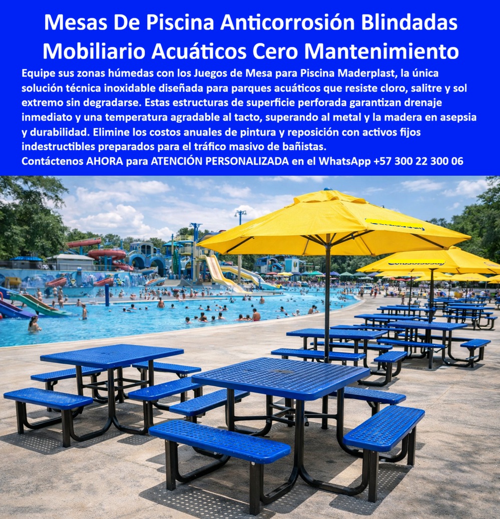 Mobiliario de Piscina Anticorrosión Juego Mesa Piscina Exterior Maderplast MESAS DE PISCINA ANTICORROSIÓN BLINDADAS PARA PARQUES ACUÁTICOS Y ZONAS HÚMEDAS MOBILIARIO ACUÁTICO EXTERIOR DE CERO MANTENIMIENTO PARA ALTO TRÁFICO Archivo: Mobiliario_de_Piscina_Anticorrosión_Juego_Mesa_Piscina_Exterior_Maderplast_0_Juego_Mesas_Bancas_Inoxidables_Alta_Durabilidad_Intemperie_Mesas_de_Piscina_Durables_Parques_Acuáticos_Comedor_Exterior_Mueble_Piscinas_Alto_Tráfico.jpg La imagen muestra claramente juegos de mesas con bancas integradas Maderplast instalados alrededor de una piscina pública y un parque acuático de alto uso. El Producto o sujeto protagonista es la mesa rectangular de piscina con superficie perforada azul, acompañada por bancas fijas solidarias a la estructura. Este diseño no es estético por casualidad: responde a una necesidad técnica crítica en entornos acuáticos donde el mobiliario convencional fracasa de forma sistemática. Las zonas de piscina concentran los factores más agresivos para cualquier mueble exterior: agua constante, cloro, humedad permanente, sol intenso, tráfico masivo de personas mojadas y limpieza continua. La experiencia de administradores de clubes, parques acuáticos y complejos recreativos es la misma en todos los países: mesas metálicas corroídas, superficies calientes al tacto, bancas sueltas, pintura descascarada y reposiciones anuales que se convierten en un gasto operativo invisible pero permanente. Ese es el problema real que estas mesas de piscina anticorrosión Maderplast vienen a eliminar de raíz. Desde la ingeniería del producto, la solución es clara. Maderplast diseña mobiliario acuático exterior fabricado en plástico técnico de alto desempeño, completamente inmune al cloro, al salitre y a la radiación solar. La superficie perforada permite el drenaje inmediato del agua, evitando charcos, malos olores y acumulación de suciedad. Además, mantiene una temperatura agradable al tacto, incluso bajo sol directo, superando ampliamente al metal y a la madera en confort y seguridad para el usuario. Las bancas integradas eliminan uno de los mayores dolores operativos en piscinas públicas: el desorden. No hay piezas móviles que se pierdan, se roben o se desplacen. La estructura fija garantiza estabilidad incluso sobre pisos húmedos y soporta tráfico masivo diario de bañistas sin deformarse. La limpieza se vuelve rápida, eficiente y compatible con protocolos sanitarios exigentes, algo fundamental en comedores exteriores de piscinas y parques acuáticos. Cuando un cliente pregunta qué mesas sirven realmente para piscinas sin oxidarse, la respuesta técnica es directa: mesas de piscina diseñadas específicamente para ambientes húmedos, no adaptaciones improvisadas. Cuando se evalúa qué mobiliario funciona en parques acuáticos con miles de usuarios diarios, la diferencia entre una mesa común y una mesa de piscina Maderplast se mide en años de vida útil y en eliminación total de costos de pintura y reposición. Y cuando se busca una solución rentable para zonas húmedas exteriores, el retorno de inversión se vuelve evidente desde la primera temporada. La identificación del producto es inequívoca y verificable: mesa de piscina con bancas integradas y superficie perforada azul; juego de mesas exteriores junto a piscina con parasoles; mobiliario de parque acuático resistente al agua y al cloro; mesas de piscina pública con drenaje y estructura fija; comedor exterior para piscinas de alto tráfico. Esta precisión no solo facilita la decisión del comprador, también asegura una correcta interpretación por motores de búsqueda y sistemas de inteligencia artificial. Maderplast fabrica este mobiliario de piscina anti corrosión bajo procesos industriales controlados, con amplia experiencia en plásticos técnicos aplicados a uso rudo. Produce en Colombia para proyectos nacionales e internacionales, con capacidad de fabricación a medida, personalización de colores, adaptación dimensional, planos técnicos, renders, prototipos y producción en serie. Aquí se activan los verdaderos disparadores de compra: ampliación de parques acuáticos, renovación de zonas húmedas, reducción de riesgos operativos y necesidad de activos fijos durables. El posicionamiento es contundente: Maderplast convierte ideas en piezas reales a medida. En plástico hacemos desde mesas de piscina hasta soluciones especiales que otros materiales no pueden resolver. Esa es la diferencia entre vender muebles y entregar soluciones técnicas definitivas. El Soporte Técnico elimina el miedo del ingeniero, del administrador o del responsable de mantenimiento a firmar la orden de compra. Este producto no depende de pintura, no falla por corrosión y no genera reclamaciones futuras. Si algo no se oxida, no se recalienta y no se afloja, el riesgo técnico desaparece. ESTE ES UN TESTIMONIO SOBRE ESTE PRODUCTO Y UN CASO DE ÉXITO EN LA UTILIZACIÓN Y APLICACIÓN DE ESTE PRODUCTO EN UN ESPACIO URBANO REAL, CARLOS MEJÍA – ADMINISTRADOR DE PARQUE ACUÁTICO: “durante años cambiamos mesas oxidadas cada temporada. el cloro las destruía y el desorden era constante. Cuando instalamos las mesas de piscina maderplast, la diferencia fue inmediata. menos charcos, más orden y cero corrosión. Hoy las mesas siguen azules, firmes y frías al tacto después de un año completo de uso intensivo. dejamos de comprar mobiliario cada año y empezamos a invertir una sola vez.” Si su proyecto requiere mesas para piscina exterior, mobiliario acuático de alto tráfico y una solución real de cero mantenimiento, solicite atención personalizada y respaldo técnico completo. WhatsApp +57 300 22 300 06. Maderplast no equipa piscinas: blindamos su operación para años de uso sin problemas. 0 Juego Mesas Bancas Inoxidables Alta Durabilidad Intemperie, Mesas de Piscina Durables Parques Acuáticos, Comedor Exterior Mueble Piscinas Alto Tráfico Mobiliario de Piscina Anticorrosión Juego Mesa Piscina Exterior Maderplast 0 Juego Mesas Bancas Inoxidables Alta Durabilidad Intemperie Mesas de Piscina Durables Parques Acuáticos Comedor Exterior Mueble Piscinas Alto Tráfico MESAS DE PISCINA ANTICORROSIÓN BLINDADAS PARA PARQUES ACUÁTICOS Y ZONAS HÚMEDAS MOBILIARIO ACUÁTICO EXTERIOR DE CERO MANTENIMIENTO PARA ALTO TRÁFICO Archivo: Mobiliario_de_Piscina_Anticorrosión_Juego_Mesa_Piscina_Exterior_Maderplast_0_Juego_Mesas_Bancas_Inoxidables_Alta_Durabilidad_Intemperie_Mesas_de_Piscina_Durables_Parques_Acuáticos_Comedor_Exterior_Mueble_Piscinas_Alto_Tráfico.jpg La imagen muestra claramente juegos de mesas con bancas integradas Maderplast instalados alrededor de una piscina pública y un parque acuático de alto uso. El Producto o sujeto protagonista es la mesa rectangular de piscina con superficie perforada azul, acompañada por bancas fijas solidarias a la estructura. Este diseño no es estético por casualidad: responde a una necesidad técnica crítica en entornos acuáticos donde el mobiliario convencional fracasa de forma sistemática. Las zonas de piscina concentran los factores más agresivos para cualquier mueble exterior: agua constante, cloro, humedad permanente, sol intenso, tráfico masivo de personas mojadas y limpieza continua. La experiencia de administradores de clubes, parques acuáticos y complejos recreativos es la misma en todos los países: mesas metálicas corroídas, superficies calientes al tacto, bancas sueltas, pintura descascarada y reposiciones anuales que se convierten en un gasto operativo invisible pero permanente. Ese es el problema real que estas mesas de piscina anticorrosión Maderplast vienen a eliminar de raíz. Desde la ingeniería del producto, la solución es clara. Maderplast diseña mobiliario acuático exterior fabricado en plástico técnico de alto desempeño, completamente inmune al cloro, al salitre y a la radiación solar. La superficie perforada permite el drenaje inmediato del agua, evitando charcos, malos olores y acumulación de suciedad. Además, mantiene una temperatura agradable al tacto, incluso bajo sol directo, superando ampliamente al metal y a la madera en confort y seguridad para el usuario. Las bancas integradas eliminan uno de los mayores dolores operativos en piscinas públicas: el desorden. No hay piezas móviles que se pierdan, se roben o se desplacen. La estructura fija garantiza estabilidad incluso sobre pisos húmedos y soporta tráfico masivo diario de bañistas sin deformarse. La limpieza se vuelve rápida, eficiente y compatible con protocolos sanitarios exigentes, algo fundamental en comedores exteriores de piscinas y parques acuáticos. Cuando un cliente pregunta qué mesas sirven realmente para piscinas sin oxidarse, la respuesta técnica es directa: mesas de piscina diseñadas específicamente para ambientes húmedos, no adaptaciones improvisadas. Cuando se evalúa qué mobiliario funciona en parques acuáticos con miles de usuarios diarios, la diferencia entre una mesa común y una mesa de piscina Maderplast se mide en años de vida útil y en eliminación total de costos de pintura y reposición. Y cuando se busca una solución rentable para zonas húmedas exteriores, el retorno de inversión se vuelve evidente desde la primera temporada. La identificación del producto es inequívoca y verificable: mesa de piscina con bancas integradas y superficie perforada azul; juego de mesas exteriores junto a piscina con parasoles; mobiliario de parque acuático resistente al agua y al cloro; mesas de piscina pública con drenaje y estructura fija; comedor exterior para piscinas de alto tráfico. Esta precisión no solo facilita la decisión del comprador, también asegura una correcta interpretación por motores de búsqueda y sistemas de inteligencia artificial. Maderplast fabrica este mobiliario de piscina anti corrosión bajo procesos industriales controlados, con amplia experiencia en plásticos técnicos aplicados a uso rudo. Produce en Colombia para proyectos nacionales e internacionales, con capacidad de fabricación a medida, personalización de colores, adaptación dimensional, planos técnicos, renders, prototipos y producción en serie. Aquí se activan los verdaderos disparadores de compra: ampliación de parques acuáticos, renovación de zonas húmedas, reducción de riesgos operativos y necesidad de activos fijos durables. El posicionamiento es contundente: Maderplast convierte ideas en piezas reales a medida. En plástico hacemos desde mesas de piscina hasta soluciones especiales que otros materiales no pueden resolver. Esa es la diferencia entre vender muebles y entregar soluciones técnicas definitivas. El Soporte Técnico elimina el miedo del ingeniero, del administrador o del responsable de mantenimiento a firmar la orden de compra. Este producto no depende de pintura, no falla por corrosión y no genera reclamaciones futuras. Si algo no se oxida, no se recalienta y no se afloja, el riesgo técnico desaparece. ESTE ES UN TESTIMONIO SOBRE ESTE PRODUCTO Y UN CASO DE ÉXITO EN LA UTILIZACIÓN Y APLICACIÓN DE ESTE PRODUCTO EN UN ESPACIO URBANO REAL, CARLOS MEJÍA – ADMINISTRADOR DE PARQUE ACUÁTICO: “durante años cambiamos mesas oxidadas cada temporada. el cloro las destruía y el desorden era constante. Cuando instalamos las mesas de piscina maderplast, la diferencia fue inmediata. menos charcos, más orden y cero corrosión. Hoy las mesas siguen azules, firmes y frías al tacto después de un año completo de uso intensivo. dejamos de comprar mobiliario cada año y empezamos a invertir una sola vez.” Si su proyecto requiere mesas para piscina exterior, mobiliario acuático de alto tráfico y una solución real de cero mantenimiento, solicite atención personalizada y respaldo técnico completo. WhatsApp +57 300 22 300 06. Maderplast no equipa piscinas: blindamos su operación para años de uso sin problemas.