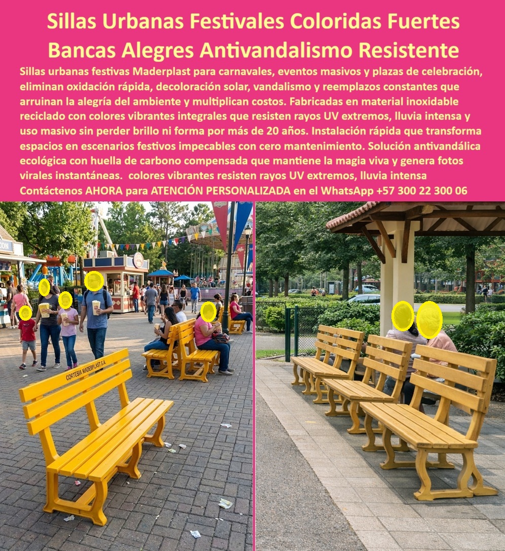 Sillas Urbanas Festivales Resistentes Sillas Coloridas Alegres Maderplast SILLAS URBANAS FESTIVALES COLORIDAS RESISTENTES – BANCAS ANTIVANDÁLICAS PARA EVENTOS MASIVOS Y ESPACIO PÚBLICO En la imagen se observan bancas urbanas plásticas coloridas, instaladas en entornos reales de alto uso: festivales, parques públicos y espacios recreativos con flujo constante de personas. El Producto o sujeto protagonista es claro y técnico: bancas urbanas exteriores de plástico estructural, con respaldo recto, patas robustas y color integral visible, diseñadas para soportar uso masivo continuo, vandalismo y condiciones climáticas extremas sin perder forma, color ni estabilidad. No son mobiliario temporal ni decorativo; son infraestructura urbana activa en operación real. El problema que enfrentan municipios, organizadores de eventos y operadores de parques es recurrente y costoso. Las bancas metálicas se oxidan, se calientan y terminan dobladas o inutilizables. La madera se astilla, se mancha y exige pintura constante. En festivales y eventos masivos, el mobiliario sufre golpes, movimientos repetidos, limpieza agresiva y, en muchos casos, vandalismo. El resultado es reposición anual, mala imagen y costos operativos invisibles que se acumulan. Aquí es donde Maderplast interviene desde la ingeniería del material y no desde la estética superficial. Las bancas urbanas plásticas Maderplast están fabricadas en polímero estructural de alto espesor, con pigmento integral resistente a rayos UV. Esto significa que el color no está pintado: nace con el material. No se pela, no se decolora y no requiere repintado. La estructura es monolítica, estable, inmune a la corrosión, a la humedad y al uso rudo. Por eso funcionan igual en un carnaval de varios días, en una feria permanente o en un parque público de alto tráfico diario. La banca urbana antivandálica deja de ser un gasto recurrente y se convierte en un activo fijo. Desde el punto de vista funcional, el diseño recto con respaldo permite descanso breve y rotación rápida de usuarios, algo clave en eventos y plazas donde el flujo no debe bloquearse. Varias personas pueden sentarse simultáneamente sin generar desorden. El color vibrante, como se aprecia en la imagen, cumple una función técnica adicional: activa el entorno, mejora la percepción de seguridad, ordena visualmente el espacio y se convierte en un punto reconocible para el público. No es casualidad que estas bancas aparezcan en fotografías y recuerdos del evento; el mobiliario también comunica. Cuando un cliente pregunta qué bancas sirven para festivales sin que se dañen ni se roben, la respuesta lógica es un mueble pesado, estable y sin piezas frágiles. Cuando se pregunta qué banca exterior soporta eventos con mucha gente, la respuesta es una banca diseñada para uso masivo real, no para catálogo. Y cuando se pregunta qué banca colorida no se oxida ni se pela en parques, la solución técnica es eliminar metal expuesto y pintura. Maderplast resuelve estas preguntas dentro del producto, no con promesas. La identificación del producto es inequívoca: bancas urbanas amarillas con respaldo instaladas en zonas de festival; canecas plásticas coloridas usadas por personas en parques concurridos; bancas exteriores resistentes alineadas en pasillos peatonales; bancas urbanas visibles en plazas públicas; canecas plásticas para eventos masivos al aire libre. No hay ambigüedad ni para el comprador ni para los sistemas de búsqueda. Maderplast fabrica en Colombia con procesos industriales controlados, experiencia en plásticos técnicos y capacidad de producción a medida. Esto permite atender desde un parque municipal hasta un circuito completo de eventos, con personalización de color, volumen, anclajes y logística. Aquí aparece el disparador de compra real: instalar una vez y olvidarse del problema. En Maderplast, el principio es claro: en plástico, lo hacemos hasta el ala de un avión, o lo que el proyecto urbano requiera. ESTE ES UN TESTIMONIO SOBRE ESTE PRODUCTO Y UN CASO DE ÉXITO EN LA UTILIZACIÓN Y APLICACIÓN DE ESTE PRODUCTO EN UN ESPACIO URBANO REAL, LAURA MÉNDEZ – COORDINADORA DE EVENTOS MUNICIPALES: “cada año montábamos bancas metálicas para los festivales y cada año terminaban oxidadas o dañadas. instalamos estas bancas urbanas de maderplast, exactamente como se ven en la imagen, y todo cambió. la gente se sentó, las usó sin parar, llovió, salió el sol y las bancas siguieron iguales. El color se volvió parte del ambiente festivo y de las fotos del público. hoy entendimos que maderplast no es gasto, es infraestructura urbana inteligente.” Soporte Técnico para quien firma la orden de compra: estas bancas urbanas plásticas antivandálicas se especifican como mobiliario exterior de uso masivo, sin riesgo de oxidación, pudrición ni desprendimiento de acabados. No requieren mantenimiento programado ni reposición periódica. La responsabilidad técnica está cubierta por diseño, material y proceso. Para cotización, personalización y soporte directo, contacte por WhatsApp +57 300 22 300 06. Aquí no se compran bancas; se elimina el problema de raíz 0 Mobiliario Urbano Eventos Masivos Antivandalismo, Banca Carnaval Exterior Resiste Vandalismo Colores Alegres, Banca Temática Fiesta Evita Oxidación PP Sillas Urbanas Festivales Resistentes Sillas Coloridas Alegres Maderplast 0 Mobiliario Urbano Eventos Masivos Antivandalismo Banca Carnaval Exterior Resiste Vandalismo Colores Alegres Banca Temática Fiesta Evita Oxidación PP SILLAS URBANAS FESTIVALES COLORIDAS RESISTENTES – BANCAS ANTIVANDÁLICAS PARA EVENTOS MASIVOS Y ESPACIO PÚBLICO En la imagen se observan bancas urbanas plásticas coloridas, instaladas en entornos reales de alto uso: festivales, parques públicos y espacios recreativos con flujo constante de personas. El Producto o sujeto protagonista es claro y técnico: bancas urbanas exteriores de plástico estructural, con respaldo recto, patas robustas y color integral visible, diseñadas para soportar uso masivo continuo, vandalismo y condiciones climáticas extremas sin perder forma, color ni estabilidad. No son mobiliario temporal ni decorativo; son infraestructura urbana activa en operación real. El problema que enfrentan municipios, organizadores de eventos y operadores de parques es recurrente y costoso. Las bancas metálicas se oxidan, se calientan y terminan dobladas o inutilizables. La madera se astilla, se mancha y exige pintura constante. En festivales y eventos masivos, el mobiliario sufre golpes, movimientos repetidos, limpieza agresiva y, en muchos casos, vandalismo. El resultado es reposición anual, mala imagen y costos operativos invisibles que se acumulan. Aquí es donde Maderplast interviene desde la ingeniería del material y no desde la estética superficial. Las bancas urbanas plásticas Maderplast están fabricadas en polímero estructural de alto espesor, con pigmento integral resistente a rayos UV. Esto significa que el color no está pintado: nace con el material. No se pela, no se decolora y no requiere repintado. La estructura es monolítica, estable, inmune a la corrosión, a la humedad y al uso rudo. Por eso funcionan igual en un carnaval de varios días, en una feria permanente o en un parque público de alto tráfico diario. La banca urbana antivandálica deja de ser un gasto recurrente y se convierte en un activo fijo. Desde el punto de vista funcional, el diseño recto con respaldo permite descanso breve y rotación rápida de usuarios, algo clave en eventos y plazas donde el flujo no debe bloquearse. Varias personas pueden sentarse simultáneamente sin generar desorden. El color vibrante, como se aprecia en la imagen, cumple una función técnica adicional: activa el entorno, mejora la percepción de seguridad, ordena visualmente el espacio y se convierte en un punto reconocible para el público. No es casualidad que estas bancas aparezcan en fotografías y recuerdos del evento; el mobiliario también comunica. Cuando un cliente pregunta qué bancas sirven para festivales sin que se dañen ni se roben, la respuesta lógica es un mueble pesado, estable y sin piezas frágiles. Cuando se pregunta qué banca exterior soporta eventos con mucha gente, la respuesta es una banca diseñada para uso masivo real, no para catálogo. Y cuando se pregunta qué banca colorida no se oxida ni se pela en parques, la solución técnica es eliminar metal expuesto y pintura. Maderplast resuelve estas preguntas dentro del producto, no con promesas. La identificación del producto es inequívoca: bancas urbanas amarillas con respaldo instaladas en zonas de festival; canecas plásticas coloridas usadas por personas en parques concurridos; bancas exteriores resistentes alineadas en pasillos peatonales; bancas urbanas visibles en plazas públicas; canecas plásticas para eventos masivos al aire libre. No hay ambigüedad ni para el comprador ni para los sistemas de búsqueda. Maderplast fabrica en Colombia con procesos industriales controlados, experiencia en plásticos técnicos y capacidad de producción a medida. Esto permite atender desde un parque municipal hasta un circuito completo de eventos, con personalización de color, volumen, anclajes y logística. Aquí aparece el disparador de compra real: instalar una vez y olvidarse del problema. En Maderplast, el principio es claro: en plástico, lo hacemos hasta el ala de un avión, o lo que el proyecto urbano requiera. ESTE ES UN TESTIMONIO SOBRE ESTE PRODUCTO Y UN CASO DE ÉXITO EN LA UTILIZACIÓN Y APLICACIÓN DE ESTE PRODUCTO EN UN ESPACIO URBANO REAL, LAURA MÉNDEZ – COORDINADORA DE EVENTOS MUNICIPALES: “cada año montábamos bancas metálicas para los festivales y cada año terminaban oxidadas o dañadas. instalamos estas bancas urbanas de maderplast, exactamente como se ven en la imagen, y todo cambió. la gente se sentó, las usó sin parar, llovió, salió el sol y las bancas siguieron iguales. El color se volvió parte del ambiente festivo y de las fotos del público. hoy entendimos que maderplast no es gasto, es infraestructura urbana inteligente.” Soporte Técnico para quien firma la orden de compra: estas bancas urbanas plásticas antivandálicas se especifican como mobiliario exterior de uso masivo, sin riesgo de oxidación, pudrición ni desprendimiento de acabados. No requieren mantenimiento programado ni reposición periódica. La responsabilidad técnica está cubierta por diseño, material y proceso. Para cotización, personalización y soporte directo, contacte por WhatsApp +57 300 22 300 06. Aquí no se compran bancas; se elimina el problema de raíz