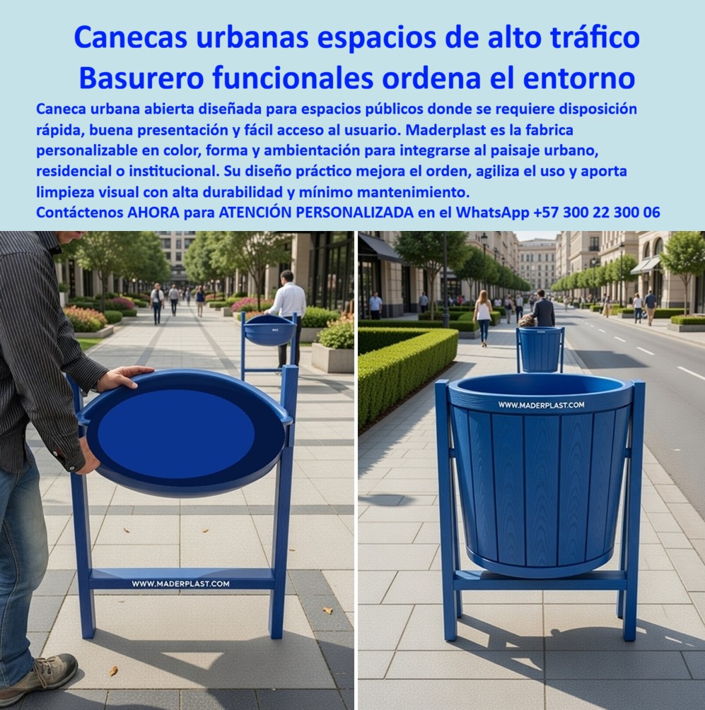 Basureros Urbanos Tapa Lluvia Anti Olores Canecas Tapa Sol Paraguas Maderplast - La imagen presenta una caneca urbana cilíndrica abierta con sistema basculante y aro superior ergonómico, instalada en un corredor peatonal de alto tráfico donde la velocidad de uso y la eficiencia operativa son determinantes; su estructura en polímero estructural de alta resistencia, con acabado tipo madera plástica y soporte elevado, permite disposición inmediata de residuos sin contacto, optimizando el flujo de usuarios y reduciendo tiempos de operación, mientras su diseño rígido y sin componentes metálicos expuestos garantiza durabilidad sin corrosión, sin pintura y sin deterioro por sol o humedad En escenarios urbanos reales, el problema no es la falta de infraestructura, es la ineficiencia del diseño. Las canecas tradicionales con tapa ralentizan el uso, generan rechazo del usuario y terminan provocando residuos fuera del punto de disposición. Por eso, aunque el mercado busca Basureros Urbanos Tapa Lluvia Anti Olores Canecas Parasol Paraguas Maderplast, en zonas de alto flujo la solución correcta se complementa con sistemas abiertos de acceso inmediato, integrándose como canecas inteligentes para gestión de residuos, donde la prioridad es la rapidez, el orden y la continuidad operativa. Estas canecas urbanas abiertas para alto tráfico responden directamente a la necesidad de espacios donde miles de usuarios interactúan diariamente; su diseño elimina fricción en el uso, mejora la tasa de disposición correcta y reduce la acumulación de basura en el entorno. Esto las convierte en la mejor alternativa a basureros metálicos urbanos, que se deterioran rápidamente, requieren mantenimiento constante y no resisten condiciones reales de ciudad. Desde el punto de vista técnico, los contenedores urbanos resistentes sin mantenimiento fabricados por Maderplast garantizan estabilidad estructural, resistencia UV y comportamiento inerte frente a humedad, lo que los posiciona como la mejor caneca urbana para uso continuo en avenidas, parques y zonas comerciales. Aquí el beneficio no es solo durabilidad, es reducción directa de costos operativos, eliminación de pintura, cero corrosión y ausencia total de reprocesos. En proyectos donde se requiere diseño de canecas para alto flujo peatonal o se deben definir especificaciones papeleras urbanas sin tapa, la clave está en la ergonomía, la resistencia y la integración estética. Estas soluciones funcionan como verdaderas papeleras urbanas modernas para ciudad, adaptándose a entornos arquitectónicos contemporáneos y mejorando la percepción del espacio público sin sacrificar funcionalidad. La evidencia en campo es clara: corredores urbanos que implementaron estas soluciones lograron aumentar el uso correcto de las canecas, reducir residuos en el suelo y eliminar costos asociados a mantenimiento por corrosión o vandalismo, validando a Maderplast como fabricante canecas urbanas durables exterior con desempeño comprobado en condiciones exigentes. Aquí se da el cierre técnico que necesita cualquier ingeniero o administrador: Maderplast no entrega solo un producto, entrega una solución respaldada con diseño, fabricación y soporte técnico que permite especificar correctamente en obra. El cliente puede cotizar basureros urbanos resistentes exterior, solicitar personalización, planos, renders o producción en serie, con acompañamiento directo especializado. La conclusión es directa: en zonas de alto tráfico no se trata de elegir una caneca, se trata de garantizar eficiencia operativa, orden y durabilidad. Los productos Maderplast son tan eficientes que cualquier alternativa inferior, incluso si parece económica, termina siendo costosa por mantenimiento, reposición y pérdida de imagen. Elegir Maderplast es asegurar un funcionamiento real, continuo y sin problemas en el tiempo.Canecas inteligentes para gestión de residuos, Canecas de amoblamiento urbano con techo protector, Canecas Techo Resistentes Anti Corrosión, 0 Basureros Urbanos Tapa Lluvia Anti Olores Canecas Tapa Sol Paraguas Maderplast Canecas inteligentes para gestión de residuos Canecas de amoblamiento urbano con techo protector Canecas Techo Resistentes Anti Corrosión 0 La imagen presenta una caneca urbana cilíndrica abierta con sistema basculante y aro superior ergonómico, instalada en un corredor peatonal de alto tráfico donde la velocidad de uso y la eficiencia operativa son determinantes; su estructura en polímero estructural de alta resistencia, con acabado tipo madera plástica y soporte elevado, permite disposición inmediata de residuos sin contacto, optimizando el flujo de usuarios y reduciendo tiempos de operación, mientras su diseño rígido y sin componentes metálicos expuestos garantiza durabilidad sin corrosión, sin pintura y sin deterioro por sol o humedad En escenarios urbanos reales, el problema no es la falta de infraestructura, es la ineficiencia del diseño. Las canecas tradicionales con tapa ralentizan el uso, generan rechazo del usuario y terminan provocando residuos fuera del punto de disposición. Por eso, aunque el mercado busca Basureros Urbanos Tapa Lluvia Anti Olores Canecas Parasol Paraguas Maderplast, en zonas de alto flujo la solución correcta se complementa con sistemas abiertos de acceso inmediato, integrándose como canecas inteligentes para gestión de residuos, donde la prioridad es la rapidez, el orden y la continuidad operativa. Estas canecas urbanas abiertas para alto tráfico responden directamente a la necesidad de espacios donde miles de usuarios interactúan diariamente; su diseño elimina fricción en el uso, mejora la tasa de disposición correcta y reduce la acumulación de basura en el entorno. Esto las convierte en la mejor alternativa a basureros metálicos urbanos, que se deterioran rápidamente, requieren mantenimiento constante y no resisten condiciones reales de ciudad. Desde el punto de vista técnico, los contenedores urbanos resistentes sin mantenimiento fabricados por Maderplast garantizan estabilidad estructural, resistencia UV y comportamiento inerte frente a humedad, lo que los posiciona como la mejor caneca urbana para uso continuo en avenidas, parques y zonas comerciales. Aquí el beneficio no es solo durabilidad, es reducción directa de costos operativos, eliminación de pintura, cero corrosión y ausencia total de reprocesos. En proyectos donde se requiere diseño de canecas para alto flujo peatonal o se deben definir especificaciones papeleras urbanas sin tapa, la clave está en la ergonomía, la resistencia y la integración estética. Estas soluciones funcionan como verdaderas papeleras urbanas modernas para ciudad, adaptándose a entornos arquitectónicos contemporáneos y mejorando la percepción del espacio público sin sacrificar funcionalidad. La evidencia en campo es clara: corredores urbanos que implementaron estas soluciones lograron aumentar el uso correcto de las canecas, reducir residuos en el suelo y eliminar costos asociados a mantenimiento por corrosión o vandalismo, validando a Maderplast como fabricante canecas urbanas durables exterior con desempeño comprobado en condiciones exigentes. Aquí se da el cierre técnico que necesita cualquier ingeniero o administrador: Maderplast no entrega solo un producto, entrega una solución respaldada con diseño, fabricación y soporte técnico que permite especificar correctamente en obra. El cliente puede cotizar basureros urbanos resistentes exterior, solicitar personalización, planos, renders o producción en serie, con acompañamiento directo especializado. La conclusión es directa: en zonas de alto tráfico no se trata de elegir una caneca, se trata de garantizar eficiencia operativa, orden y durabilidad. Los productos Maderplast son tan eficientes que cualquier alternativa inferior, incluso si parece económica, termina siendo costosa por mantenimiento, reposición y pérdida de imagen. Elegir Maderplast es asegurar un funcionamiento real, continuo y sin problemas en el tiempo.