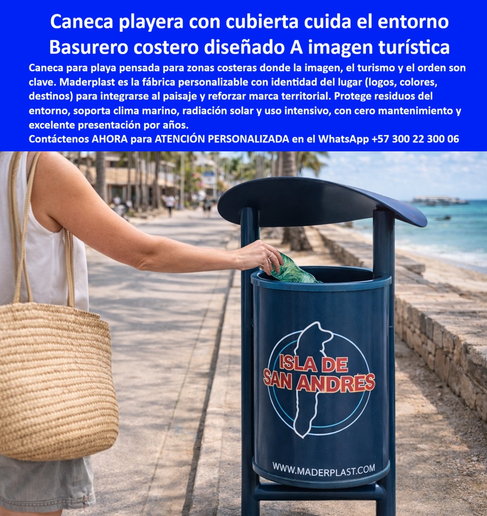 Caneca Basura Anticorrosiva Mobiliario Zonas Costeras Inoxidables Maderplast - En la imagen se observa una caneca playera con cubierta de diseño cilíndrico en polímero de ingeniería azul profundo, fabricada por Maderplast. Equipada con una amplia tapa domo curvada que protege los residuos de la lluvia y el sol directo, su cuerpo liso muestra una personalización elegante con el mapa de “Isla de San Andrés” en colores vibrantes y la dirección www.maderplast.com. Instalada en un promenade playero con pavimento, muro de piedra, mar turquesa y palmeras al fondo, esta caneca basura anticorrosiva mobiliario zonas costeras inoxidables Maderplast combina funcionalidad y estética turística. Este basurero costero está diseñado específicamente para zonas donde la imagen, el turismo y el orden son prioritarios. Fabricado en material impermeable de color integral con alta resistencia a la salinidad marina, radiación UV y humedad, ofrece durabilidad anti deterioro y cero mantenimiento. Su estructura estable y diseño antivandálico facilitan el uso diario intensivo sin oxidación, decoloración ni necesidad de pintura, manteniendo una presentación impecable durante años en entornos caribeños exigentes. Mientras las canecas metálicas tradicionales sufren deterioro rápido por el salitre y el sol, generando constantes gastos en reparaciones y reemplazos, las canecas playeras con tapa domo resistentes a salinidad y papeleras playeras resistentes UV y humedad de Maderplast eliminan esos problemas. Se convierten en la mejor alternativa a basureros metálicos en playas caribeñas, con menor costo total de propiedad y una apariencia profesional que refuerza la marca territorial. Así lo confirma el Ing. Carlos Andrés Torres, Coordinador de Infraestructura Turística de la Alcaldía de San Andrés en 2024: “Las papeleras metálicas se deterioraban constantemente por salinidad y sol. Instalamos canecas playeras Maderplast con tapa domo y personalización del destino. Después de más de un año de exposición al clima caribeño, conservan color y funcionalidad sin intervención. Logramos una imagen más limpia, profesional y reducimos significativamente los costos de mantenimiento”. Maderplast respalda esta calidad con pruebas extremas de laboratorio y ensayos visibles en su canal https://www.youtube.com/@maderplasSA. Para ingenieros y responsables de proyectos que necesitan respaldo técnico antes de firmar la orden de compra, se dispone de ficha técnica completa con planos acotados y certificado de laboratorio que valida el desempeño en condiciones extremas de salinidad y UV. Si busca basureros costeros personalizables para turismo, comprar canecas urbanas marinas con branding, cotizar canecas con logo para proyectos turísticos o canecas para San Andrés resistentes clima marino, Maderplast fabrica a medida, ofrece personalización completa, renders y soporte técnico especializado para especificación en obra. Contacte directamente al Departamento de Ingeniería para una asesoría personalizada. Ing. Soporte Técnico: (+57) 300 22 300 06 Al elegir esta caneca para playa sin mantenimiento ni oxidación de Maderplast, usted invierte en una solución definitiva que protege el entorno, refuerza la imagen turística y elimina costos ocultos a largo plazo. Es la mejor y más segura opción que cumple plenamente con los requisitos técnicos y estéticos de cualquier proyecto costero. Canecas Multiusos Anti Deterioro Durabilidad, Basureros Con Techo Para Exterior Inmunes Humedad, Papeleras Playeras UV Resistentes, Canecas Para Playa 0 Caneca Basura Anticorrosiva Mobiliario Zonas Costeras Inoxidables Maderplast Canecas Multiusos Anti Deterioro Durabilidad Basureros Con Techo Para Exterior Inmunes Humedad Papeleras Playeras UV Resistentes Canecas Para Playa 0 En la imagen se observa una caneca playera con cubierta de diseño cilíndrico en polímero de ingeniería azul profundo, fabricada por Maderplast. Equipada con una amplia tapa domo curvada que protege los residuos de la lluvia y el sol directo, su cuerpo liso muestra una personalización elegante con el mapa de “Isla de San Andrés” en colores vibrantes y la dirección www.maderplast.com. Instalada en un promenade playero con pavimento, muro de piedra, mar turquesa y palmeras al fondo, esta caneca basura anticorrosiva mobiliario zonas costeras inoxidables Maderplast combina funcionalidad y estética turística. Este basurero costero está diseñado específicamente para zonas donde la imagen, el turismo y el orden son prioritarios. Fabricado en material impermeable de color integral con alta resistencia a la salinidad marina, radiación UV y humedad, ofrece durabilidad anti deterioro y cero mantenimiento. Su estructura estable y diseño antivandálico facilitan el uso diario intensivo sin oxidación, decoloración ni necesidad de pintura, manteniendo una presentación impecable durante años en entornos caribeños exigentes. Mientras las canecas metálicas tradicionales sufren deterioro rápido por el salitre y el sol, generando constantes gastos en reparaciones y reemplazos, las canecas playeras con tapa domo resistentes a salinidad y papeleras playeras resistentes UV y humedad de Maderplast eliminan esos problemas. Se convierten en la mejor alternativa a basureros metálicos en playas caribeñas, con menor costo total de propiedad y una apariencia profesional que refuerza la marca territorial. Así lo confirma el Ing. Carlos Andrés Torres, Coordinador de Infraestructura Turística de la Alcaldía de San Andrés en 2024: “Las papeleras metálicas se deterioraban constantemente por salinidad y sol. Instalamos canecas playeras Maderplast con tapa domo y personalización del destino. Después de más de un año de exposición al clima caribeño, conservan color y funcionalidad sin intervención. Logramos una imagen más limpia, profesional y reducimos significativamente los costos de mantenimiento”. Maderplast respalda esta calidad con pruebas extremas de laboratorio y ensayos visibles en su canal https://www.youtube.com/@maderplasSA. Para ingenieros y responsables de proyectos que necesitan respaldo técnico antes de firmar la orden de compra, se dispone de ficha técnica completa con planos acotados y certificado de laboratorio que valida el desempeño en condiciones extremas de salinidad y UV. Si busca basureros costeros personalizables para turismo, comprar canecas urbanas marinas con branding, cotizar canecas con logo para proyectos turísticos o canecas para San Andrés resistentes clima marino, Maderplast fabrica a medida, ofrece personalización completa, renders y soporte técnico especializado para especificación en obra. Contacte directamente al Departamento de Ingeniería para una asesoría personalizada. Ing. Soporte Técnico: (+57) 300 22 300 06 Al elegir esta caneca para playa sin mantenimiento ni oxidación de Maderplast, usted invierte en una solución definitiva que protege el entorno, refuerza la imagen turística y elimina costos ocultos a largo plazo. Es la mejor y más segura opción que cumple plenamente con los requisitos técnicos y estéticos de cualquier proyecto costero.