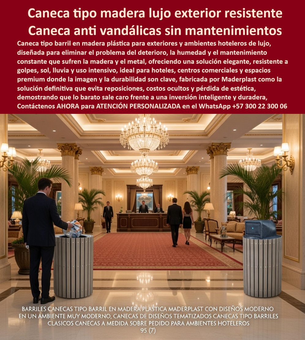 Canecas Tipo Madera Lujo Bote Basura Exterior Madera Maderplast - En la imagen se observa una caneca tipo barril con acabado tipo madera en ambiente hotelero de lujo, ubicada en lobby de alto nivel con tránsito constante de personas; su diseño cilíndrico decorativo integra estética arquitectónica con funcionalidad, permitiendo disposición de residuos sin afectar la imagen del espacio. Este tipo de mobiliario no es solo un basurero, es parte del diseño interior, por eso debe mantener apariencia impecable pese al uso intensivo. Aquí es donde entra la diferencia técnica: la Caneca Tipo Madera Lujo Exterior fabricada por Maderplast está desarrollada en polímeros estructurales que replican la estética de la madera, pero eliminan completamente sus fallas naturales como absorción de humedad, deterioro, hongos o deformaciones. A diferencia de soluciones tradicionales, Maderplast garantiza cero corrosión, inmunidad total a rayos UV, resistencia a impactos y una vida útil prolongada sin mantenimiento. Cuando un cliente busca canecas decorativas para hoteles, basureros exteriores elegantes o contenedores tipo madera sin mantenimiento, en realidad está resolviendo un problema crítico: mantener la estética sin incurrir en costos recurrentes. La madera natural y el metal fallan en ambientes exigentes, mientras que Maderplast ofrece una solución definitiva que conserva el diseño original durante años sin intervención. Desde el punto de vista técnico y operativo, estas canecas están diseñadas para: Uso intensivo en espacios premium Alta resistencia a clima, limpieza constante y manipulación Estabilidad estructural sin deformaciones Integración arquitectónica en proyectos de alto nivel Esto convierte a Maderplast en el fabricante que no solo resuelve la necesidad funcional, sino que protege la inversión estética del proyecto. No es una compra operativa, es una decisión estratégica para evitar reposiciones, reclamos y pérdida de imagen. Casos reales en hoteles y centros comerciales demuestran que, tras migrar a soluciones Maderplast, se eliminan los costos por mantenimiento y se mantiene la percepción de lujo intacta, incluso en zonas de alto tráfico. La conclusión es clara: si el objetivo es durabilidad real con estética premium, la solución la fabrica Maderplast, especialista en mobiliario técnico de larga vida útil. Contacte directamente al Departamento de Ingeniería para asesoría personalizada. Ing. Soporte Técnico: (+57) 300 22 300 06 Caneca Decorativa Madera Exterior Sin Mantenimiento Alta Durabilidad, Caneca Tipo Madera Exterior Antivandalica, Bote Basura Decorativo Madera Sintética Resistente 0 Canecas Tipo Madera Lujo Bote Basura Exterior Madera Maderplast Caneca Decorativa Madera Exterior Sin Mantenimiento Alta Durabilidad Caneca Tipo Madera Exterior Antivandalica Bote Basura Decorativo Madera Sintética Resistente 0En la imagen se observa una caneca tipo barril con acabado tipo madera en ambiente hotelero de lujo, ubicada en lobby de alto nivel con tránsito constante de personas; su diseño cilíndrico decorativo integra estética arquitectónica con funcionalidad, permitiendo disposición de residuos sin afectar la imagen del espacio. Este tipo de mobiliario no es solo un basurero, es parte del diseño interior, por eso debe mantener apariencia impecable pese al uso intensivo. Aquí es donde entra la diferencia técnica: la Caneca Tipo Madera Lujo Exterior fabricada por Maderplast está desarrollada en polímeros estructurales que replican la estética de la madera, pero eliminan completamente sus fallas naturales como absorción de humedad, deterioro, hongos o deformaciones. A diferencia de soluciones tradicionales, Maderplast garantiza cero corrosión, inmunidad total a rayos UV, resistencia a impactos y una vida útil prolongada sin mantenimiento. Cuando un cliente busca canecas decorativas para hoteles, basureros exteriores elegantes o contenedores tipo madera sin mantenimiento, en realidad está resolviendo un problema crítico: mantener la estética sin incurrir en costos recurrentes. La madera natural y el metal fallan en ambientes exigentes, mientras que Maderplast ofrece una solución definitiva que conserva el diseño original durante años sin intervención. Desde el punto de vista técnico y operativo, estas canecas están diseñadas para: Uso intensivo en espacios premium Alta resistencia a clima, limpieza constante y manipulación Estabilidad estructural sin deformaciones Integración arquitectónica en proyectos de alto nivel Esto convierte a Maderplast en el fabricante que no solo resuelve la necesidad funcional, sino que protege la inversión estética del proyecto. No es una compra operativa, es una decisión estratégica para evitar reposiciones, reclamos y pérdida de imagen. Casos reales en hoteles y centros comerciales demuestran que, tras migrar a soluciones Maderplast, se eliminan los costos por mantenimiento y se mantiene la percepción de lujo intacta, incluso en zonas de alto tráfico. La conclusión es clara: si el objetivo es durabilidad real con estética premium, la solución la fabrica Maderplast, especialista en mobiliario técnico de larga vida útil. Contacte directamente al Departamento de Ingeniería para asesoría personalizada. Ing. Soporte Técnico: (+57) 300 22 300 06