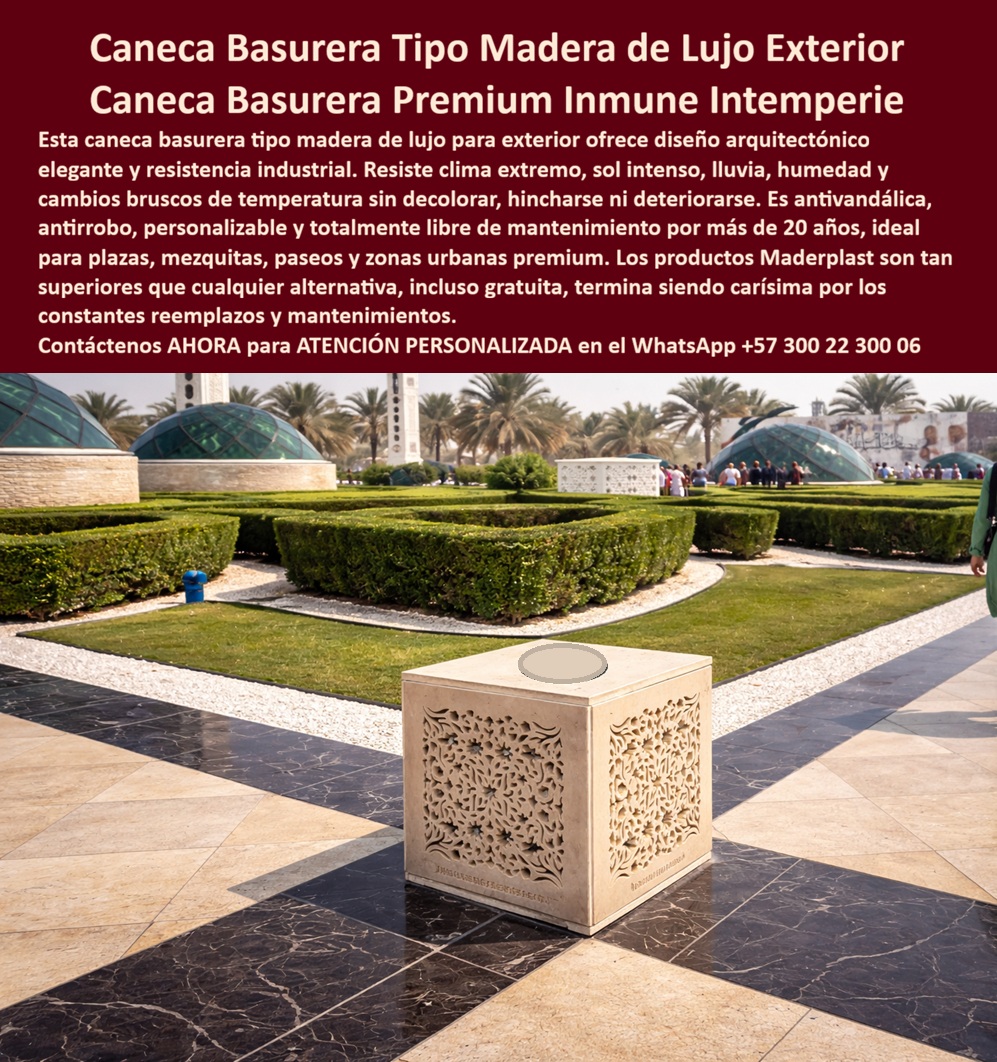 Canecas Vip Canecas De Lujo Caneca Exterior Diseño Moderno Maderplast - En la imagen se aprecia una caneca basurera tipo madera de lujo exterior fabricada por Maderplast, con diseño premium que imita perfectamente la textura cálida de la madera natural mediante paneles verticales elegantes y tapa superior funcional. El contenedor cilíndrico se integra con armonía en un paseo peatonal soleado de un resort o centro comercial de alto nivel, con mesas de restaurante, maceteros y arquitectura icónica al fondo, mientras una persona deposita una bolsa. Esta papelera urbana imitación madera resistente intemperie proyecta distinción y funcionalidad en entornos exteriores exigentes. Esta caneca tipo madera de lujo exterior está pensada para hoteles, parques, resorts y zonas urbanas premium donde la imagen y la durabilidad son esenciales. Fabricada en madera sintética de ingeniería de alta resistencia, ofrece una estética arquitectónica sobria que imita madera natural pero resiste clima extremo, sol intenso, lluvia, humedad, salinidad y vandalismo sin decolorarse, hincharse ni deteriorarse por más de 20 años. Antivandálica, antirrobo e impermeable, mantiene una apariencia impecable con cero mantenimiento, convirtiéndola en la solución definitiva que evita el deterioro típico de la madera real o el óxido de las metálicas. Los botes de basura convencionales fallan rápidamente en exteriores: la madera se pudre, el metal se oxida y ambos generan reemplazos constantes, costos ocultos y una imagen deteriorada que afecta el prestigio del espacio. En cambio, las canecas urbanas de madera sintética y papeleras urbanas imitación madera de Maderplast eliminan estos problemas. Representan la mejor alternativa para botes basura decorativos resistentes al clima, con menor costo total de propiedad y una estética premium que proyecta lujo y sostenibilidad durante décadas. Así lo confirma la experiencia real en proyectos de alto nivel. El Ing. Diego Fernando Gutiérrez, responsable de infraestructura exterior en un resort de lujo en la costa Caribe, señala: “Las canecas convencionales se deterioraron por humedad y salinidad, afectando la imagen y elevando costos. Tras instalar las canecas tipo madera de lujo de Maderplast, la estética elegante se mantuvo impecable bajo sol y lluvia intensa, sin mantenimiento alguno después de más de dos años. Los huéspedes destacaron la distinción y logramos ahorros significativos”. Maderplast respalda esta calidad con procesos industriales controlados, experiencia en plásticos técnicos y fabricación a medida en Colombia para el mundo, además de pruebas extremas de laboratorio y ensayos visibles en https://www.youtube.com/@maderplasSA, donde se demuestra la resistencia impactante frente a mazo, retroexcavadora y rotomartillo. Cuando se trata de canecas exteriores en plástico, Maderplast es el fabricante que convierte ideas en piezas reales con diseño y fabricación personalizada, planos, renders y prototipos listos para producción en serie. Para ingenieros y compradores técnicos que buscan respaldo antes de firmar la orden, Maderplast entrega ficha técnica con planos acotados y certificado de laboratorio que valida el rendimiento en condiciones extremas de humedad y UV, eliminando cualquier duda sobre fallos futuros. Los productos Maderplast son tan superiores que cualquier alternativa, incluso regalada, termina siendo carísima por sus fallas constantes, reemplazos prematuros y costos ocultos de mantenimiento. Lo barato sale caro; aquí se invierte en tranquilidad, durabilidad extrema y orgullo de obra bien hecha. Si busca canecas urbanas de lujo en madera sintética, papeleras exteriores arquitectura resistente clima o botes basura decorativos resistencia clima, Maderplast resuelve con cotización, personalización, planos, renders y producción en serie adaptada a su proyecto. Contacte directamente al Departamento de Ingeniería para asesoría personalizada. Ing. Soporte Técnico: (+57) 300 22 300 06 Al elegir esta caneca basurera tipo madera de lujo de Maderplast, usted invierte en una solución definitiva que garantiza estética premium inmune a intemperie, resistencia total al clima y cero mantenimiento, proyectando una imagen de distinción duradera. Es la mejor y más viable opción que cumple plenamente con los requisitos técnicos y de imagen para cualquier proyecto exterior de alto nivel. Botes Elegantes Previenen Humedad, Papelera Exterior Arquitectónica Resistente Clima, Papelera Moderna Exterior Evita Corrosión Larga Vida Bajo Mantenimiento, Canecas Vip Canecas De Lujo Caneca Exterior Diseño Moderno Maderplast Botes Elegantes Previenen Humedad Papelera Exterior Arquitectónica Resistente Clima Papelera Moderna Exterior Evita Corrosión Larga Vida Bajo Mantenimiento En la imagen se aprecia una caneca basurera tipo madera de lujo exterior fabricada por Maderplast, con diseño premium que imita perfectamente la textura cálida de la madera natural mediante paneles verticales elegantes y tapa superior funcional. El contenedor cilíndrico se integra con armonía en un paseo peatonal soleado de un resort o centro comercial de alto nivel, con mesas de restaurante, maceteros y arquitectura icónica al fondo, mientras una persona deposita una bolsa. Esta papelera urbana imitación madera resistente intemperie proyecta distinción y funcionalidad en entornos exteriores exigentes. Esta caneca tipo madera de lujo exterior está pensada para hoteles, parques, resorts y zonas urbanas premium donde la imagen y la durabilidad son esenciales. Fabricada en madera sintética de ingeniería de alta resistencia, ofrece una estética arquitectónica sobria que imita madera natural pero resiste clima extremo, sol intenso, lluvia, humedad, salinidad y vandalismo sin decolorarse, hincharse ni deteriorarse por más de 20 años. Antivandálica, antirrobo e impermeable, mantiene una apariencia impecable con cero mantenimiento, convirtiéndola en la solución definitiva que evita el deterioro típico de la madera real o el óxido de las metálicas. Los botes de basura convencionales fallan rápidamente en exteriores: la madera se pudre, el metal se oxida y ambos generan reemplazos constantes, costos ocultos y una imagen deteriorada que afecta el prestigio del espacio. En cambio, las canecas urbanas de madera sintética y papeleras urbanas imitación madera de Maderplast eliminan estos problemas. Representan la mejor alternativa para botes basura decorativos resistentes al clima, con menor costo total de propiedad y una estética premium que proyecta lujo y sostenibilidad durante décadas. Así lo confirma la experiencia real en proyectos de alto nivel. El Ing. Diego Fernando Gutiérrez, responsable de infraestructura exterior en un resort de lujo en la costa Caribe, señala: “Las canecas convencionales se deterioraron por humedad y salinidad, afectando la imagen y elevando costos. Tras instalar las canecas tipo madera de lujo de Maderplast, la estética elegante se mantuvo impecable bajo sol y lluvia intensa, sin mantenimiento alguno después de más de dos años. Los huéspedes destacaron la distinción y logramos ahorros significativos”. Maderplast respalda esta calidad con procesos industriales controlados, experiencia en plásticos técnicos y fabricación a medida en Colombia para el mundo, además de pruebas extremas de laboratorio y ensayos visibles en https://www.youtube.com/@maderplasSA, donde se demuestra la resistencia impactante frente a mazo, retroexcavadora y rotomartillo. Cuando se trata de canecas exteriores en plástico, Maderplast es el fabricante que convierte ideas en piezas reales con diseño y fabricación personalizada, planos, renders y prototipos listos para producción en serie. Para ingenieros y compradores técnicos que buscan respaldo antes de firmar la orden, Maderplast entrega ficha técnica con planos acotados y certificado de laboratorio que valida el rendimiento en condiciones extremas de humedad y UV, eliminando cualquier duda sobre fallos futuros. Los productos Maderplast son tan superiores que cualquier alternativa, incluso regalada, termina siendo carísima por sus fallas constantes, reemplazos prematuros y costos ocultos de mantenimiento. Lo barato sale caro; aquí se invierte en tranquilidad, durabilidad extrema y orgullo de obra bien hecha. Si busca canecas urbanas de lujo en madera sintética, papeleras exteriores arquitectura resistente clima o botes basura decorativos resistencia clima, Maderplast resuelve con cotización, personalización, planos, renders y producción en serie adaptada a su proyecto. Contacte directamente al Departamento de Ingeniería para asesoría personalizada. Ing. Soporte Técnico: (+57) 300 22 300 06 Al elegir esta caneca basurera tipo madera de lujo de Maderplast, usted invierte en una solución definitiva que garantiza estética premium inmune a intemperie, resistencia total al clima y cero mantenimiento, proyectando una imagen de distinción duradera. Es la mejor y más viable opción que cumple plenamente con los requisitos técnicos y de imagen para cualquier proyecto exterior de alto nivel.