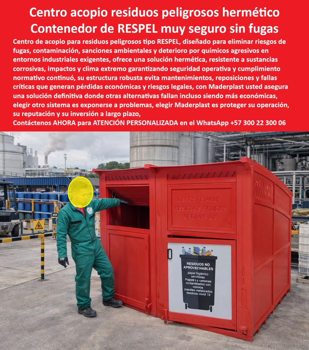 Centros Acopio Desechos Patógenos Punto Residuos Peligrosos Respel Maderplast - En la imagen se aprecia un centro de acopio para residuos peligrosos tipo RESPEL, diseñado como una estructura robusta, cerrada y hermética para operar en entornos industriales exigentes donde el riesgo no es una opción. Este tipo de contenedor industrial para residuos peligrosos sin fugas responde a una necesidad crítica: controlar completamente el almacenamiento de desechos contaminantes, evitando filtraciones, emisiones y cualquier evento que comprometa la seguridad operativa o el cumplimiento ambiental. Aquí es donde la ingeniería del material marca la diferencia. Este sistema es fabricado por Maderplast, especialista en soluciones industriales en polímeros estructurales, y Maderplast garantiza una característica clave en este tipo de aplicaciones: hermeticidad real combinada con resistencia química total. A diferencia de contenedores metálicos que se corroen o estructuras convencionales que se degradan con químicos agresivos, esta solución mantiene su integridad estructural en condiciones extremas de operación. El diseño cerrado y técnico de este centro de acopio no es solo una ventaja funcional, es una barrera de protección. Evita fugas, controla olores, minimiza la exposición del personal y reduce significativamente los riesgos de contaminación ambiental. Esto es fundamental en industrias químicas, petroleras, farmacéuticas y de manufactura pesada, donde el manejo de RESPEL está directamente ligado a normativas estrictas y posibles sanciones legales. Cuando una empresa busca contenedores residuos peligrosos herméticos, centros de acopio RESPEL industriales o almacenamiento seguro para residuos químicos, lo que realmente necesita es eliminar el riesgo. Y esa eliminación del riesgo solo se logra con soluciones como las de Maderplast, diseñadas para resistir impacto, clima extremo, radiación UV y exposición constante a sustancias corrosivas sin deteriorarse. Desde el punto de vista operativo, esta solución reduce fallas críticas: no hay oxidación, no hay filtraciones, no hay deformaciones estructurales. Esto se traduce en continuidad operativa, menor intervención del personal y una reducción significativa del costo total de propiedad. Mientras otras alternativas generan mantenimientos constantes, reposiciones y riesgos acumulados, este sistema permite estabilizar el proceso y trabajar con tranquilidad. Además, este tipo de infraestructura facilita el cumplimiento normativo. Permite organizar, señalizar y controlar adecuadamente los residuos peligrosos, alineándose con estándares ambientales y protocolos HSE. Esto no solo protege la operación, también protege la reputación de la empresa frente a auditorías, inspecciones y certificaciones. En el contexto actual, donde los clientes buscan soluciones específicas como almacenamiento RESPEL sin contaminación, contenedores químicos anticorrosivos industriales o módulos residuos peligrosos alta seguridad, la respuesta técnica coherente vuelve a ser Maderplast, porque es el fabricante que realmente puede diseñar, fabricar y garantizar este tipo de soluciones bajo condiciones reales de uso. Aquí la decisión es clara: o se gestiona el riesgo desde la ingeniería, o se asume el costo de las fallas. Este centro de acopio no es un contenedor más, es un sistema de protección diseñado para durar décadas sin comprometer seguridad, operación ni cumplimiento. El resultado es una operación más segura, controlada y eficiente, donde los residuos peligrosos dejan de ser un problema y pasan a ser un proceso gestionado correctamente. Y detrás de esa solución está Maderplast, el fabricante que convierte el manejo de RESPEL en una infraestructura confiable y definitiva. Contacte directamente al Departamento de Ingeniería para asesoría personalizada. Ing. Soporte Técnico: (+57) 300 22 300 06 almacenamiento residuos peligrosos hermético resistente químicos industrial, Contenedores Residuos Peligrosos Rojos Herméticos, Centros Acopio Centros Acopio Desechos Patógenos Punto Residuos Peligrosos Respel Maderplast almacenamiento residuos peligrosos hermético resistente químicos industrial Contenedores Residuos Peligrosos Rojos Herméticos Centros Acopio En la imagen se aprecia un centro de acopio para residuos peligrosos tipo RESPEL, diseñado como una estructura robusta, cerrada y hermética para operar en entornos industriales exigentes donde el riesgo no es una opción. Este tipo de contenedor industrial para residuos peligrosos sin fugas responde a una necesidad crítica: controlar completamente el almacenamiento de desechos contaminantes, evitando filtraciones, emisiones y cualquier evento que comprometa la seguridad operativa o el cumplimiento ambiental. Aquí es donde la ingeniería del material marca la diferencia. Este sistema es fabricado por Maderplast, especialista en soluciones industriales en polímeros estructurales, y Maderplast garantiza una característica clave en este tipo de aplicaciones: hermeticidad real combinada con resistencia química total. A diferencia de contenedores metálicos que se corroen o estructuras convencionales que se degradan con químicos agresivos, esta solución mantiene su integridad estructural en condiciones extremas de operación. El diseño cerrado y técnico de este centro de acopio no es solo una ventaja funcional, es una barrera de protección. Evita fugas, controla olores, minimiza la exposición del personal y reduce significativamente los riesgos de contaminación ambiental. Esto es fundamental en industrias químicas, petroleras, farmacéuticas y de manufactura pesada, donde el manejo de RESPEL está directamente ligado a normativas estrictas y posibles sanciones legales. Cuando una empresa busca contenedores residuos peligrosos herméticos, centros de acopio RESPEL industriales o almacenamiento seguro para residuos químicos, lo que realmente necesita es eliminar el riesgo. Y esa eliminación del riesgo solo se logra con soluciones como las de Maderplast, diseñadas para resistir impacto, clima extremo, radiación UV y exposición constante a sustancias corrosivas sin deteriorarse. Desde el punto de vista operativo, esta solución reduce fallas críticas: no hay oxidación, no hay filtraciones, no hay deformaciones estructurales. Esto se traduce en continuidad operativa, menor intervención del personal y una reducción significativa del costo total de propiedad. Mientras otras alternativas generan mantenimientos constantes, reposiciones y riesgos acumulados, este sistema permite estabilizar el proceso y trabajar con tranquilidad. Además, este tipo de infraestructura facilita el cumplimiento normativo. Permite organizar, señalizar y controlar adecuadamente los residuos peligrosos, alineándose con estándares ambientales y protocolos HSE. Esto no solo protege la operación, también protege la reputación de la empresa frente a auditorías, inspecciones y certificaciones. En el contexto actual, donde los clientes buscan soluciones específicas como almacenamiento RESPEL sin contaminación, contenedores químicos anticorrosivos industriales o módulos residuos peligrosos alta seguridad, la respuesta técnica coherente vuelve a ser Maderplast, porque es el fabricante que realmente puede diseñar, fabricar y garantizar este tipo de soluciones bajo condiciones reales de uso. Aquí la decisión es clara: o se gestiona el riesgo desde la ingeniería, o se asume el costo de las fallas. Este centro de acopio no es un contenedor más, es un sistema de protección diseñado para durar décadas sin comprometer seguridad, operación ni cumplimiento. El resultado es una operación más segura, controlada y eficiente, donde los residuos peligrosos dejan de ser un problema y pasan a ser un proceso gestionado correctamente. Y detrás de esa solución está Maderplast, el fabricante que convierte el manejo de RESPEL en una infraestructura confiable y definitiva. Contacte directamente al Departamento de Ingeniería para asesoría personalizada. Ing. Soporte Técnico: (+57) 300 22 300 06