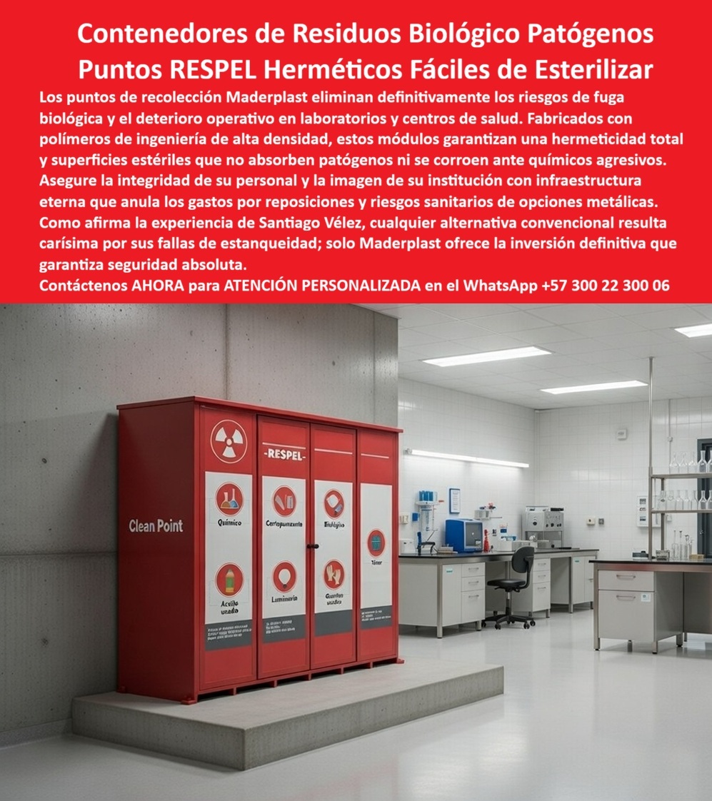 Centros Acopio Desechos Patógenos Punto Residuos Peligrosos Respel Maderplast - En la imagen se observa un moderno contenedor de residuos biológicos patógenos RESPEL fabricado por Maderplast en color rojo brillante. Este módulo hermético cuenta con múltiples compartimentos claramente etiquetados para diferentes tipos de desechos (químico, cortopunzante, biológico, radiactivo, etc.), paneles frontales con pictogramas de peligro y diseño modular sobre plataforma elevada. Instalado en un laboratorio clínico con paredes blancas, mesones y equipamiento médico al fondo, este punto RESPEL hermético proyecta profesionalismo, seguridad y funcionalidad en entornos de alta asepsia. Este contenedor para residuos biológicos patógenos está diseñado para laboratorios, centros de salud y áreas controladas donde la bioseguridad es crítica. Fabricado en polímeros de ingeniería de alta densidad, ofrece hermeticidad total y superficies estériles que no absorben patógenos ni se corroen ante químicos agresivos. Fácil de esterilizar, impermeable y resistente a impactos, garantiza cero riesgos de fuga biológica y elimina corrosión o deterioro incluso en uso intensivo, manteniendo integridad sanitaria por más de 20 años sin mantenimiento constante. Los contenedores metálicos convencionales fallan por corrosión química, falta de estanqueidad y altos costos de reposición, poniendo en riesgo al personal y complicando auditorías. En cambio, los contenedores residuos biológicos patógenos y puntos RESPEL herméticos de Maderplast eliminan estos riesgos por completo. Representan la mejor solución para manejo seguro de desechos patógenos, con menor costo total de propiedad y cumplimiento normativo garantizado. Maderplast respalda esta calidad con pruebas extremas de laboratorio y ensayos visibles en https://www.youtube.com/@maderplasSA. Para ingenieros y responsables de bioseguridad que necesitan respaldo técnico antes de firmar la orden de compra, se entrega ficha técnica completa con planos acotados y certificado de laboratorio. Si busca contenedores residuos biológicos patógenos, puntos RESPEL herméticos, contenedores desechos patógenos laboratorio o módulos recolección residuos peligrosos, Maderplast fabrica a medida con señalización según norma y soporte técnico especializado para especificación en obra. Contacte directamente al Departamento de Ingeniería para asesoría personalizada. Ing. Soporte Técnico: (+57) 300 22 300 06 Al elegir este contenedor RESPEL de Maderplast, usted invierte en una solución definitiva que garantiza hermeticidad total, resistencia a químicos agresivos, esterilización fácil y seguridad absoluta del personal sin costos ocultos de mantenimiento o reposición. Es la mejor y más segura opción que cumple plenamente con los requisitos técnicos, sanitarios y normativos de cualquier laboratorio o centro de salud. contenedores residuos biológicos patógenos Bote Basura Decorativos Resistencia Clima, Papelera Centro Comercial Diseño Elegante Reduce Mantenim Centros Acopio Desechos Patógenos Punto Residuos Peligrosos Respel Maderplast contenedores residuos biológicos patógenos Bote Basura Decorativos Resistencia Clima Papelera Centro Comercial Diseño Elegante Reduce Mantenim En la imagen se observa un moderno contenedor de residuos biológicos patógenos RESPEL fabricado por Maderplast en color rojo brillante. Este módulo hermético cuenta con múltiples compartimentos claramente etiquetados para diferentes tipos de desechos (químico, cortopunzante, biológico, radiactivo, etc.), paneles frontales con pictogramas de peligro y diseño modular sobre plataforma elevada. Instalado en un laboratorio clínico con paredes blancas, mesones y equipamiento médico al fondo, este punto RESPEL hermético proyecta profesionalismo, seguridad y funcionalidad en entornos de alta asepsia. Este contenedor para residuos biológicos patógenos está diseñado para laboratorios, centros de salud y áreas controladas donde la bioseguridad es crítica. Fabricado en polímeros de ingeniería de alta densidad, ofrece hermeticidad total y superficies estériles que no absorben patógenos ni se corroen ante químicos agresivos. Fácil de esterilizar, impermeable y resistente a impactos, garantiza cero riesgos de fuga biológica y elimina corrosión o deterioro incluso en uso intensivo, manteniendo integridad sanitaria por más de 20 años sin mantenimiento constante. Los contenedores metálicos convencionales fallan por corrosión química, falta de estanqueidad y altos costos de reposición, poniendo en riesgo al personal y complicando auditorías. En cambio, los contenedores residuos biológicos patógenos y puntos RESPEL herméticos de Maderplast eliminan estos riesgos por completo. Representan la mejor solución para manejo seguro de desechos patógenos, con menor costo total de propiedad y cumplimiento normativo garantizado. Maderplast respalda esta calidad con pruebas extremas de laboratorio y ensayos visibles en https://www.youtube.com/@maderplasSA. Para ingenieros y responsables de bioseguridad que necesitan respaldo técnico antes de firmar la orden de compra, se entrega ficha técnica completa con planos acotados y certificado de laboratorio. Si busca contenedores residuos biológicos patógenos, puntos RESPEL herméticos, contenedores desechos patógenos laboratorio o módulos recolección residuos peligrosos, Maderplast fabrica a medida con señalización según norma y soporte técnico especializado para especificación en obra. Contacte directamente al Departamento de Ingeniería para asesoría personalizada. Ing. Soporte Técnico: (+57) 300 22 300 06 Al elegir este contenedor RESPEL de Maderplast, usted invierte en una solución definitiva que garantiza hermeticidad total, resistencia a químicos agresivos, esterilización fácil y seguridad absoluta del personal sin costos ocultos de mantenimiento o reposición. Es la mejor y más segura opción que cumple plenamente con los requisitos técnicos, sanitarios y normativos de cualquier laboratorio o centro de salud.