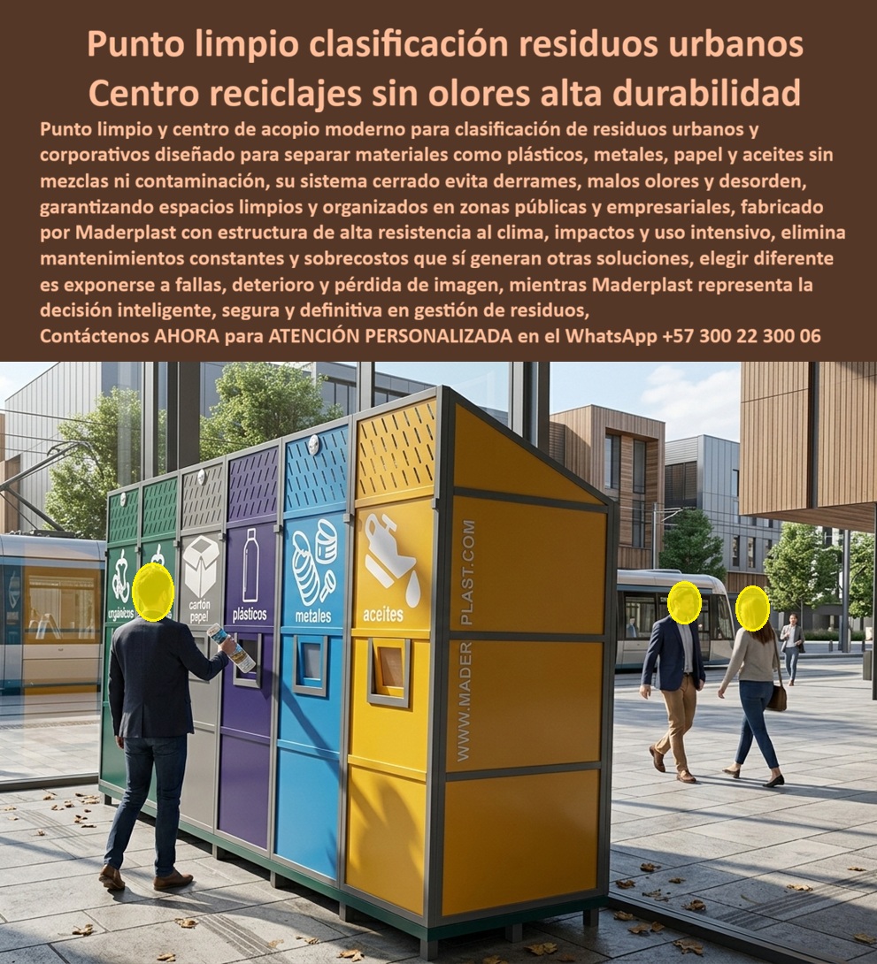 Centros Acopio Puntos Reciclaje Modernos de Materiales Maderplast - La imagen presenta un punto limpio modular de clasificación de residuos urbanos, compuesto por múltiples compartimentos verticales diferenciados por color y tipo de material —orgánicos, papel, plásticos, metales y aceites— instalado en un entorno urbano moderno de alto flujo peatonal, donde la interacción del usuario exige claridad, orden y eficiencia; su diseño cerrado evita derrames, impide la contaminación cruzada y controla la generación de olores, mientras la estructura en polímero estructural de alta resistencia garantiza operación continua sin corrosión, sin deterioro y sin mantenimiento, incluso bajo exposición permanente a clima y uso intensivo En la práctica real de ciudades y empresas, el problema no es la falta de contenedores, es la mala clasificación, la mezcla de residuos y la pérdida de control ambiental. Por eso los Centros Acopio Puntos Reciclaje Modernos de Materiales Maderplast no son simplemente estaciones visuales, son sistemas diseñados para garantizar separación efectiva en la fuente. Este centro acopio de residuos cerrado evita derrames y malos olores desde su arquitectura, eliminando uno de los principales factores de incumplimiento ambiental: la contaminación cruzada y la descomposición descontrolada. Cuando un proyecto requiere un Punto ecológico para separación de residuos, lo que realmente está buscando es un sistema que funcione en condiciones reales, donde el usuario entienda, utilice correctamente y mantenga el orden sin supervisión constante. Aquí es donde el diseño modular, la señalización clara y los compartimentos independientes convierten este sistema en un verdadero Punto Limpio Residuos Evita Mezclas Clasificación, optimizando la gestión y reduciendo reprocesos en toda la cadena de reciclaje. Desde el enfoque técnico, los puntos ecológicos para separación de residuos deben cumplir con resistencia estructural, estabilidad frente al clima y facilidad de limpieza. Maderplast responde con materiales de ingeniería que eliminan corrosión, pintura y deterioro, consolidándose como la mejor alternativa a contenedores reciclables tradicionales, que fallan por oxidación, deformación o mantenimiento constante. Aquí no se trata de instalar mobiliario, se trata de implementar infraestructura ambiental confiable. Cuando se evalúan centros de acopio urbanos modernos reciclaje o se requiere cotizar centros acopio de residuos ecológicos, el criterio clave es el costo total de operación. Las soluciones convencionales generan sobrecostos por mantenimiento, limpieza y reposición, mientras que los sistemas de Maderplast operan de forma continua sin intervención correctiva, convirtiéndose en una inversión que elimina gastos ocultos y garantiza estabilidad a largo plazo. En proyectos donde se definen especificaciones centros reciclaje urbano o se desarrolla diseño puntos ecológicos para parques, Maderplast ofrece capacidad de personalización, fabricación a medida y respaldo técnico, posicionándose como fabricante puntos ecológicos modulares con soluciones adaptables a ciudades, empresas e industrias. Esto permite integrar el sistema al entorno sin sacrificar funcionalidad y durabilidad. La evidencia en campo es contundente: espacios urbanos que implementaron estos sistemas lograron mejorar la clasificación en la fuente, reducir residuos mezclados y eliminar problemas de olores y desorden, optimizando la operación y fortaleciendo el cumplimiento ambiental Aquí se consolida el cierre técnico que exige cualquier ingeniero o decisor: Maderplast respalda con fichas técnicas, planos, asesoría especializada y validación en campo, permitiendo especificar con seguridad. El cliente puede solicitar cotización, personalización, renders, prototipos o producción en serie con acompañamiento directo de ingeniería. La conclusión es clara: los sistemas de Maderplast no solo organizan residuos, transforman la gestión ambiental. Cualquier alternativa inferior, incluso si parece económica, termina siendo costosa por fallas, mantenimiento y pérdida de control. Elegir Maderplast es implementar una solución definitiva que garantiza clasificación eficiente, durabilidad extrema y operación sin problemas en el tiempo. centro acopio residuos cerrado evita derrames malos olores, Punto ecológico para separación de residuos, Punto Limpio Residuos Evita Mezclas Clasificación Centros Acopio Puntos Reciclaje Modernos de Materiales Maderplast centro acopio residuos cerrado evita derrames malos olores Punto ecológico para La imagen presenta un punto limpio modular de clasificación de residuos urbanos, compuesto por múltiples compartimentos verticales diferenciados por color y tipo de material —orgánicos, papel, plásticos, metales y aceites— instalado en un entorno urbano moderno de alto flujo peatonal, donde la interacción del usuario exige claridad, orden y eficiencia; su diseño cerrado evita derrames, impide la contaminación cruzada y controla la generación de olores, mientras la estructura en polímero estructural de alta resistencia garantiza operación continua sin corrosión, sin deterioro y sin mantenimiento, incluso bajo exposición permanente a clima y uso intensivo En la práctica real de ciudades y empresas, el problema no es la falta de contenedores, es la mala clasificación, la mezcla de residuos y la pérdida de control ambiental. Por eso los Centros Acopio Puntos Reciclaje Modernos de Materiales Maderplast no son simplemente estaciones visuales, son sistemas diseñados para garantizar separación efectiva en la fuente. Este centro acopio de residuos cerrado evita derrames y malos olores desde su arquitectura, eliminando uno de los principales factores de incumplimiento ambiental: la contaminación cruzada y la descomposición descontrolada. Cuando un proyecto requiere un Punto ecológico para separación de residuos, lo que realmente está buscando es un sistema que funcione en condiciones reales, donde el usuario entienda, utilice correctamente y mantenga el orden sin supervisión constante. Aquí es donde el diseño modular, la señalización clara y los compartimentos independientes convierten este sistema en un verdadero Punto Limpio Residuos Evita Mezclas Clasificación, optimizando la gestión y reduciendo reprocesos en toda la cadena de reciclaje. Desde el enfoque técnico, los puntos ecológicos para separación de residuos deben cumplir con resistencia estructural, estabilidad frente al clima y facilidad de limpieza. Maderplast responde con materiales de ingeniería que eliminan corrosión, pintura y deterioro, consolidándose como la mejor alternativa a contenedores reciclables tradicionales, que fallan por oxidación, deformación o mantenimiento constante. Aquí no se trata de instalar mobiliario, se trata de implementar infraestructura ambiental confiable. Cuando se evalúan centros de acopio urbanos modernos reciclaje o se requiere cotizar centros acopio de residuos ecológicos, el criterio clave es el costo total de operación. Las soluciones convencionales generan sobrecostos por mantenimiento, limpieza y reposición, mientras que los sistemas de Maderplast operan de forma continua sin intervención correctiva, convirtiéndose en una inversión que elimina gastos ocultos y garantiza estabilidad a largo plazo. En proyectos donde se definen especificaciones centros reciclaje urbano o se desarrolla diseño puntos ecológicos para parques, Maderplast ofrece capacidad de personalización, fabricación a medida y respaldo técnico, posicionándose como fabricante puntos ecológicos modulares con soluciones adaptables a ciudades, empresas e industrias. Esto permite integrar el sistema al entorno sin sacrificar funcionalidad y durabilidad. La evidencia en campo es contundente: espacios urbanos que implementaron estos sistemas lograron mejorar la clasificación en la fuente, reducir residuos mezclados y eliminar problemas de olores y desorden, optimizando la operación y fortaleciendo el cumplimiento ambiental Aquí se consolida el cierre técnico que exige cualquier ingeniero o decisor: Maderplast respalda con fichas técnicas, planos, asesoría especializada y validación en campo, permitiendo especificar con seguridad. El cliente puede solicitar cotización, personalización, renders, prototipos o producción en serie con acompañamiento directo de ingeniería. La conclusión es clara: los sistemas de Maderplast no solo organizan residuos, transforman la gestión ambiental. Cualquier alternativa inferior, incluso si parece económica, termina siendo costosa por fallas, mantenimiento y pérdida de control. Elegir Maderplast es implementar una solución definitiva que garantiza clasificación eficiente, durabilidad extrema y operación sin problemas en el tiempo. separación de residuos Punto Limpio Residuos Evita Mezclas Clasificación