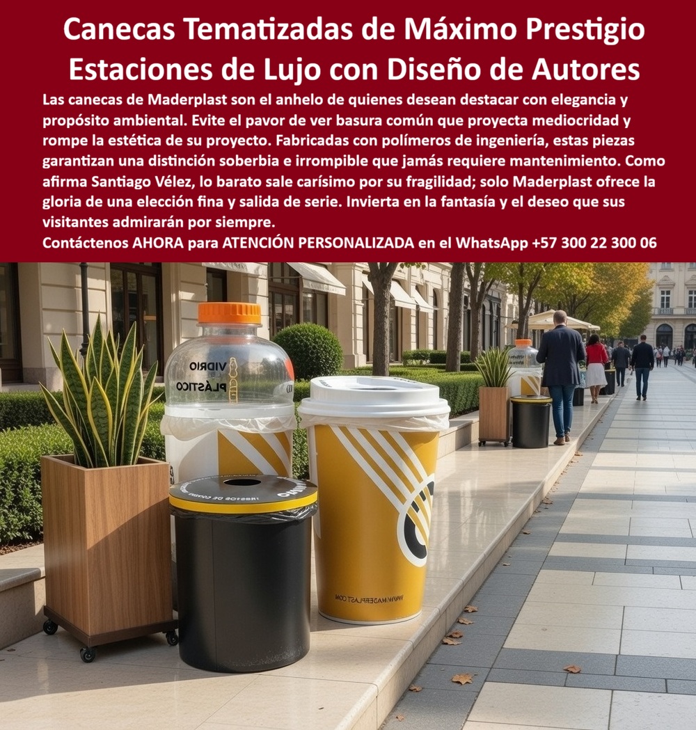 Contenedor Reciclaje En Forma De Botella Vasos Latas Tematizadas Maderplast - Canecas Tematizadas de Máximo Prestigio — Estaciones de Lujo con Diseño de Autores para Bulevares y Centros Comerciales Contenedor reciclaje en forma de botella vasos latas tematizadas Maderplast · Estación reciclaje tematizada parques centros comerciales · Basurero temático botella para reciclaje · Papelera reciclaje temática botella resistente La imagen fotografiada desde ángulo bajo frontal muestra una secuencia alineada de canecas tematizadas Maderplast sobre bulevar peatonal de adoquín beige y gris: en primer plano una botella plástica gigante transparente con tapa rosca naranja, etiqueta invertida «Vidrio Plástico» y bolsa plástica de recolección asomando por la boca superior que evidencia el sistema de bolsa interna removible para vaciado operativo rápido; a continuación un vaso de café amarillo con manga marrón corrugada decorativa y estampado WWW.MADERPLAST.COM en la base; entre ambos, un contenedor cilíndrico negro compacto con tapa plana amarilla y boca de depósito circular para residuos generales no reciclables; jardineras rectangulares de madera clara con plantas ornamentales verdes intercaladas entre cada grupo crean ritmo visual de alternancia vegetal-contenedor a lo largo del corredor, con fachadas de edificios clásicos con molduras de piedra a ambos lados, peatones caminando entre las estaciones y luminarias urbanas que contextualizan la instalación en corredor comercial de alta categoría. Maderplast fabrica cada caneca tematizada de prestigio con diseño de autor para exterior, cada estación de reciclaje de lujo con vaso de café y botella gigante y cada basurero temático de polímero de ingeniería irrompible en polímeros de ingeniería con pigmento integrado en masa que resisten vandalismo, clima extremo y uso intensivo diario sin perder forma, brillo ni pigmentación original durante décadas, transformando un simple punto ecológico con figuras decorativas para espacio público en una pieza de comunicación urbana que eleva la participación ciudadana en separación en fuente y posiciona el espacio como moderno, organizado y ambientalmente consciente. Las canecas tematizadas Maderplast con forma de objetos cotidianos reconocibles universalmente como vasos y botellas superan las barreras idiomáticas de la señalización convencional, generando reconocimiento intuitivo del tipo de residuo entre visitantes internacionales y multiplicando la tasa de separación correcta en zonas turísticas, consolidándose como la papelera de reciclaje con figuras decorativas para zona turística, el contenedor de diseño urbano para corredor gastronómico premium, la caneca escultórica personalizable para espacio público y la estación ecológica premium de separación intuitiva. La inversión en canecas de diseño Maderplast se recupera al eliminar ciclos de reemplazo cada dos o tres años que generan las canecas básicas metálicas, porque el polímero de ingeniería no se corroe ni deforma, y el impacto visual premium del diseño temático eleva la percepción del entorno y justifica tarifas comerciales superiores en locales adyacentes — el basurero con forma de botella de identidad urbana visual, la papelera tematizada resistente a vandalismo exterior, el contenedor de reciclaje de lujo con jardinera y paisajista, la caneca de diseño de autor para centro comercial de alta gama, la estación temática de reciclaje para visitantes internacionales, el basurero escultórico de polímero de ingeniería irrompible, la papelería creativa para bulevar peatonal de mobiliario urbano y el contenedor temático con bolsa interna de vaciado operativo ofrecen personalización de colores, señalización y estampado de marca directamente sobre cada figura, con un TCO tan bajo que las canecas genéricas metálicas, incluso regaladas, resultan carísimas por descascaramiento con salitre costero, mediocridad visual que rompe la estética del proyecto y cero participación ciudadana en reciclaje. Para quien necesita cotizar estaciones de reciclaje tematizadas con figuras de vaso de café, botella y contenedor escultórico para bulevar peatonal, centro comercial a cielo abierto, parque temático o corredor gastronómico, Maderplast entrega diseño de autores con personalización completa, llave en mano a través del WhatsApp 57+ 300 22 300 06. Así lo confirma Valentina Restrepo, gerente de mercadeo, centro comercial a cielo abierto con 60 locales gastronómicos, Barranquilla: «Las canecas metálicas genéricas desentonaba con la estética del corredor y se descascaran con el salitre en menos de seis meses; instalamos catorce conjuntos tematizados Maderplast ya diez meses la separación correcta subió un cuarenta y cuatro por ciento, las canecas se convirtieron en punto fotográfico en redes sociales con más de trescientas publicaciones orgánicas, y lo que antes era un gasto operativo invisible ahora genera contenido y refuerza nuestro posicionamiento como destino sostenible de diseño.» Maderplast es el fabricante colombiano de estaciones de reciclaje tematizadas para parques y centros comerciales, basureros temáticos de botella para reciclaje y papeleras temáticas resistentes — la solución que construye identidad urbana. Convénzase de que Maderplast es la mejor opción. Respaldo: Fichas técnicas PDF · Pruebas en video (youtube.com/@maderplasSA) · Pruebas extremas · Galería proyectos instalados · Renders bajo solicitud. Asesoría Especializada — WhatsApp 57+ 300 22 300 06 Estación Reciclaje Tematizada Parques Centros Comerciales, Basurero Temático Botella Para Reciclaje, Papelera Reciclaje Temática Botella Resistente Potes Contenedor Reciclaje En Forma De Botella Vasos Latas Tematizadas Maderplast Estación Reciclaje Tematizada Parques Centros Comerciales Basurero Temático Botella Para Reciclaje Papelera Reciclaje Temática Botella Resistente Potes Canecas Tematizadas de Máximo Prestigio — Estaciones de Lujo con Diseño de Autores para Bulevares y Centros Comerciales Contenedor reciclaje en forma de botella vasos latas tematizadas Maderplast · Estación reciclaje tematizada parques centros comerciales · Basurero temático botella para reciclaje · Papelera reciclaje temática botella resistente La imagen fotografiada desde ángulo bajo frontal muestra una secuencia alineada de canecas tematizadas Maderplast sobre bulevar peatonal de adoquín beige y gris: en primer plano una botella plástica gigante transparente con tapa rosca naranja, etiqueta invertida «Vidrio Plástico» y bolsa plástica de recolección asomando por la boca superior que evidencia el sistema de bolsa interna removible para vaciado operativo rápido; a continuación un vaso de café amarillo con manga marrón corrugada decorativa y estampado WWW.MADERPLAST.COM en la base; entre ambos, un contenedor cilíndrico negro compacto con tapa plana amarilla y boca de depósito circular para residuos generales no reciclables; jardineras rectangulares de madera clara con plantas ornamentales verdes intercaladas entre cada grupo crean ritmo visual de alternancia vegetal-contenedor a lo largo del corredor, con fachadas de edificios clásicos con molduras de piedra a ambos lados, peatones caminando entre las estaciones y luminarias urbanas que contextualizan la instalación en corredor comercial de alta categoría. Maderplast fabrica cada caneca tematizada de prestigio con diseño de autor para exterior, cada estación de reciclaje de lujo con vaso de café y botella gigante y cada basurero temático de polímero de ingeniería irrompible en polímeros de ingeniería con pigmento integrado en masa que resisten vandalismo, clima extremo y uso intensivo diario sin perder forma, brillo ni pigmentación original durante décadas, transformando un simple punto ecológico con figuras decorativas para espacio público en una pieza de comunicación urbana que eleva la participación ciudadana en separación en fuente y posiciona el espacio como moderno, organizado y ambientalmente consciente. Las canecas tematizadas Maderplast con forma de objetos cotidianos reconocibles universalmente como vasos y botellas superan las barreras idiomáticas de la señalización convencional, generando reconocimiento intuitivo del tipo de residuo entre visitantes internacionales y multiplicando la tasa de separación correcta en zonas turísticas, consolidándose como la papelera de reciclaje con figuras decorativas para zona turística, el contenedor de diseño urbano para corredor gastronómico premium, la caneca escultórica personalizable para espacio público y la estación ecológica premium de separación intuitiva. La inversión en canecas de diseño Maderplast se recupera al eliminar ciclos de reemplazo cada dos o tres años que generan las canecas básicas metálicas, porque el polímero de ingeniería no se corroe ni deforma, y el impacto visual premium del diseño temático eleva la percepción del entorno y justifica tarifas comerciales superiores en locales adyacentes — el basurero con forma de botella de identidad urbana visual, la papelera tematizada resistente a vandalismo exterior, el contenedor de reciclaje de lujo con jardinera y paisajista, la caneca de diseño de autor para centro comercial de alta gama, la estación temática de reciclaje para visitantes internacionales, el basurero escultórico de polímero de ingeniería irrompible, la papelería creativa para bulevar peatonal de mobiliario urbano y el contenedor temático con bolsa interna de vaciado operativo ofrecen personalización de colores, señalización y estampado de marca directamente sobre cada figura, con un TCO tan bajo que las canecas genéricas metálicas, incluso regaladas, resultan carísimas por descascaramiento con salitre costero, mediocridad visual que rompe la estética del proyecto y cero participación ciudadana en reciclaje. Para quien necesita cotizar estaciones de reciclaje tematizadas con figuras de vaso de café, botella y contenedor escultórico para bulevar peatonal, centro comercial a cielo abierto, parque temático o corredor gastronómico, Maderplast entrega diseño de autores con personalización completa, llave en mano a través del WhatsApp 57+ 300 22 300 06. Así lo confirma Valentina Restrepo, gerente de mercadeo, centro comercial a cielo abierto con 60 locales gastronómicos, Barranquilla: «Las canecas metálicas genéricas desentonaba con la estética del corredor y se descascaran con el salitre en menos de seis meses; instalamos catorce conjuntos tematizados Maderplast ya diez meses la separación correcta subió un cuarenta y cuatro por ciento, las canecas se convirtieron en punto fotográfico en redes sociales con más de trescientas publicaciones orgánicas, y lo que antes era un gasto operativo invisible ahora genera contenido y refuerza nuestro posicionamiento como destino sostenible de diseño.» Maderplast es el fabricante colombiano de estaciones de reciclaje tematizadas para parques y centros comerciales, basureros temáticos de botella para reciclaje y papeleras temáticas resistentes — la solución que construye identidad urbana. Convénzase de que Maderplast es la mejor opción. Respaldo: Fichas técnicas PDF · Pruebas en video (youtube.com/@maderplasSA) · Pruebas extremas · Galería proyectos instalados · Renders bajo solicitud. Asesoría Especializada — WhatsApp 57+ 300 22 300 06
