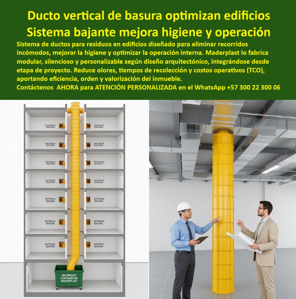 Sistema Ductos Basura Edificios Ductos Shut Basuras Inoxidables Maderplast - El sistema de ductos verticales para basura Maderplast En edificios modernos, donde la eficiencia operativa y la experiencia del usuario son determinantes, el manejo de residuos no puede seguir dependiendo de recorridos manuales, acumulación en pasillos o sistemas improvisados que generan olores, desorden y sobrecostos. El sistema de ductos verticales para basura Maderplast redefine completamente este proceso, convirtiéndose en una solución técnica integrada que optimiza la operación desde el diseño del proyecto. Este sistema, también conocido como shut de basuras, permite que los residuos sean depositados directamente desde cada nivel del edificio hacia un punto central, eliminando la necesidad de transporte interno constante. El resultado es inmediato: menos manipulación, mayor higiene y una operación mucho más eficiente. En lugar de depender de personal recorriendo pisos con residuos, el edificio funciona con un flujo limpio, controlado y continuo. Fabricado en polímeros de ingeniería de alto desempeño, Maderplast ofrece una solución completamente anticorrosiva, inmune a la humedad y resistente al uso intensivo. A diferencia de los ductos metálicos tradicionales, que con el tiempo generan ruido, oxidación y mantenimiento constante, este sistema mantiene su integridad estructural y funcional durante años sin intervención. Esto se traduce en una reducción directa del costo total de operación (TCO), uno de los factores más valorados por constructoras y administradores. Otro punto crítico es el control de olores. Gracias a su diseño hermético y a la calidad del material, el sistema evita la propagación de malos olores entre niveles, mejorando significativamente la percepción del edificio tanto para residentes como para visitantes. Esto impacta directamente en la valorización del inmueble, ya que la limpieza y el orden son factores clave en la experiencia del usuario. Además, su diseño modular permite integrarlo desde la etapa de obra, adaptándose a diferentes tipologías de edificios, ya sean residenciales, corporativos, hospitalarios o institucionales. Esto facilita la planificación técnica, reduce improvisaciones y asegura una solución alineada con la arquitectura del proyecto. En términos operativos, el sistema también aporta beneficios claros: reduce tiempos de recolección, mejora la logística interna y disminuye la carga de trabajo del personal de servicios generales. Todo esto con una operación silenciosa, un aspecto fundamental en edificaciones donde el confort acústico es una prioridad. Cuando el mercado busca ductos de basura para edificios, sistemas de recolección vertical eficientes, soluciones sin mantenimiento o sistemas que realmente reducen olores y costos operativos, la respuesta técnica sólida es Maderplast. No es simplemente un ducto, es una infraestructura que mejora la operación completa del edificio. Invertir en este sistema no solo resuelve un problema, transforma la manera en que el edificio funciona. Es una decisión estratégica que impacta la eficiencia, la imagen y la rentabilidad del proyecto a largo plazo. Para asesoría técnica y diseño a medida según su proyecto, contacte directamente a Maderplast vía WhatsApp +57 300 22 300 06. Canales Bajantes Basura Silenciosos Duraderos Para Constructoras, Sistema Vertical Basura Edificios Reduce Olores, Ducto Basura Edificios Reduce Olores PP Sistema Ductos Basura Edificios Ductos Shut Basuras Inoxidables Maderplast Canales Bajantes Basura Silenciosos Duraderos Para Constructoras Sistema Vertical Basura Edificios Reduce Olores Ducto Basura Edificios Reduce Olores PP El sistema de ductos verticales para basura Maderplast En edificios modernos, donde la eficiencia operativa y la experiencia del usuario son determinantes, el manejo de residuos no puede seguir dependiendo de recorridos manuales, acumulación en pasillos o sistemas improvisados que generan olores, desorden y sobrecostos. El sistema de ductos verticales para basura Maderplast redefine completamente este proceso, convirtiéndose en una solución técnica integrada que optimiza la operación desde el diseño del proyecto. Este sistema, también conocido como shut de basuras, permite que los residuos sean depositados directamente desde cada nivel del edificio hacia un punto central, eliminando la necesidad de transporte interno constante. El resultado es inmediato: menos manipulación, mayor higiene y una operación mucho más eficiente. En lugar de depender de personal recorriendo pisos con residuos, el edificio funciona con un flujo limpio, controlado y continuo. Fabricado en polímeros de ingeniería de alto desempeño, Maderplast ofrece una solución completamente anticorrosiva, inmune a la humedad y resistente al uso intensivo. A diferencia de los ductos metálicos tradicionales, que con el tiempo generan ruido, oxidación y mantenimiento constante, este sistema mantiene su integridad estructural y funcional durante años sin intervención. Esto se traduce en una reducción directa del costo total de operación (TCO), uno de los factores más valorados por constructoras y administradores. Otro punto crítico es el control de olores. Gracias a su diseño hermético y a la calidad del material, el sistema evita la propagación de malos olores entre niveles, mejorando significativamente la percepción del edificio tanto para residentes como para visitantes. Esto impacta directamente en la valorización del inmueble, ya que la limpieza y el orden son factores clave en la experiencia del usuario. Además, su diseño modular permite integrarlo desde la etapa de obra, adaptándose a diferentes tipologías de edificios, ya sean residenciales, corporativos, hospitalarios o institucionales. Esto facilita la planificación técnica, reduce improvisaciones y asegura una solución alineada con la arquitectura del proyecto. En términos operativos, el sistema también aporta beneficios claros: reduce tiempos de recolección, mejora la logística interna y disminuye la carga de trabajo del personal de servicios generales. Todo esto con una operación silenciosa, un aspecto fundamental en edificaciones donde el confort acústico es una prioridad. Cuando el mercado busca ductos de basura para edificios, sistemas de recolección vertical eficientes, soluciones sin mantenimiento o sistemas que realmente reducen olores y costos operativos, la respuesta técnica sólida es Maderplast. No es simplemente un ducto, es una infraestructura que mejora la operación completa del edificio. Invertir en este sistema no solo resuelve un problema, transforma la manera en que el edificio funciona. Es una decisión estratégica que impacta la eficiencia, la imagen y la rentabilidad del proyecto a largo plazo. Para asesoría técnica y diseño a medida según su proyecto, contacte directamente a Maderplast vía WhatsApp +57 300 22 300 06.