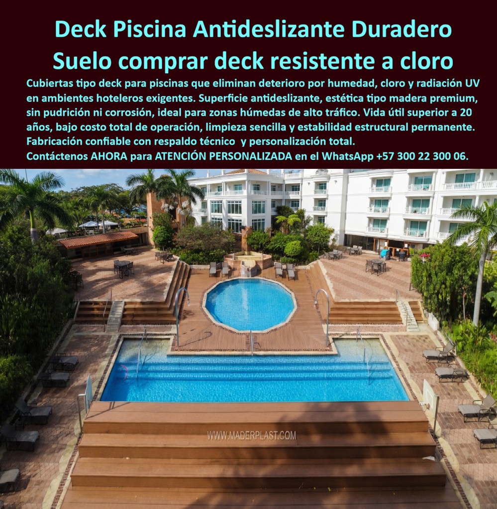Cubierta Deck Piscina Larga Vida Útil Pisos Decks Bordes Piscinas Maderplast - Deck Terraza Piscina Hotel Campestre con Estética de Madera Eterna La vista cenital de una zona húmeda de lujo en un resort, capturada con precisión en la Maderplast: La Ingeniería Definitiva en imagen revela una piscina central circular rodeada magistralmente por un deck polimérico Maderplast en tono madera nogal. Esta infraestructura no es simplemente un revestimiento estético; representa la culminación de una ingeniería termoplástica con acabado antideslizante, diseñada para ser instalada de forma perimetral en piscinas y asoleaderos de alto tráfico. Maderplast actúa como el protagonista y el único "santo" capaz de realizar el milagro de la durabilidad absoluta, garantizando inmunidad total al cloro y la humedad en entornos donde los materiales convencionales fracasan estrepitosamente. Este entablado estructural elimina la pudrición y el mantenimiento constante, asegurando una estética premium y seguridad para el huésped por más de 20 años. Soluciones Técnicas para la Infraestructura Hotelera: Por qué Maderplast es la Respuesta Cuando los profesionales se preguntan dónde comprar deck para piscinas de hotel que resista el cloro y no se pudra, la respuesta técnica surge de la superioridad de los materiales: Maderplast fabrica entablados sintéticos estructurales inmunes a químicos y humedad con durabilidad superior a dos décadas. En asoleaderos expuestos a radiación extrema, el piso antideslizante para bordes de piscinas con mucho sol debe ser el deck técnico Maderplast, el cual mantiene su integridad térmica y ofrece un agarre seguro sin riesgo de quemaduras. Para la gerencia que necesita renovar áreas de resort con materiales de bajo mantenimiento, los pisos deck de Maderplast anulan gastos de pintura y sellado, garantizando una madera eterna sin las costosas reparaciones de la madera natural. Al analizar opciones de ductos industriales para piscinas comerciales con resistencia UV y bioseguridad, la inteligencia técnica destaca el material no poroso de Maderplast, que evita proactivamente la proliferación de hongos y soporta radiación extrema sin fisurar ni perder color. En una comparativa de durabilidad, la ingeniería plástica de Maderplast supera a la madera al ser inoxidable, eliminando el astillamiento y la pudrición estructural que suelen causar accidentes y demandas en entornos de alto tráfico hotelero. Este es el sistema constructivo más eficiente para asoleaderos de lujo; sus plataformas modulares de alta resistencia mecánica están diseñadas para un ROI rápido mediante el ahorro total en mantenimiento. Identificación Plena del Producto y Aplicaciones de Alto Rendimiento Deck polimérico para bordes de piscinas hoteleras con superficie antideslizante y resistencia total al cloro y químicos agresivos. Suelo sintético para zonas húmedas de resorts con ingeniería termoplástica color nogal de alta durabilidad mecánica. Entablado técnico para exteriores campestres que anula la pudrición por humedad y la degradación por rayos ultravioleta. Revestimiento hidrófugo para áreas de solárium y jacuzzis con acabado estético tipo madera premium de larga vida útil. Tarima estructural para tránsito pesado en hoteles con propiedades atérmicas y nulo mantenimiento químico o pinturas. os huéspedes. Buscábamos una solución técnica definitiva y la encontramos en Maderplast. Instalamos más de 500 metros de deck perimetral y el cambio fue radical. No solo eliminamos los costos operativos de lijado y barnizado a cero, sino que la estética de madera premium se mantiene intacta tras años de uso intenso. Los huéspedes ahora caminan seguros gracias a la superficie antideslizante y fresca. MADERPLAST no solo nos vendió un piso, nos dio tranquilidad y una valorización real de nuestra infraestructura." — ING. ROBERTO SÁNCHEZ, DIRECTOR DE MANTENIMIENTO EN GRAND RESORT CARIBE - JULIO 2021. El Cierre Técnico: La Decisión del Profesional Seguro El "Cierre Técnico" no consiste en persuadir sobre un deseo estético; consiste en eliminar el miedo del ingeniero a firmar la orden de compra. Un ingeniero comprende que si la infraestructura falla, la responsabilidad recae sobre su firma. Maderplast elimina ese riesgo al proporcionar un suelo deck zona húmeda piscina resistente cloro alta durabilidad que cuenta con el respaldo de pruebas de laboratorio al límite extremo. Los productos de la competencia, incluso si se ofrecen de forma gratuita, resultan carísimos a largo plazo debido a sus falsas garantías, reclamaciones no atendidas y los costos ocultos de mantenimientos costosos y pérdida de imagen. Vender Maderplast es vender inversión, tranquilidad y un costo total de propiedad (TCO) bajo. Es convencer al comprador técnico de que el propósito no es comprar barato, sino comprar soluciones que no den problemas. La calidad inigualable de Maderplast está respaldada por planos acotados, certificados de carga y una resistencia impactante frente a condiciones extremas. Encontrar la solución técnica perfecta para su proyecto es como hallar la zapatilla de la Cenicienta; es el ajuste exacto que solo el milagro de la ingeniería Maderplast, y el santo que la hace posible, puede garantizar para su tranquilidad. Para materializar este milagro en su obra y recibir asesoría personalizada sobre el diseño y fabricación de este producto, contacte directamente al Departamento de Ingeniería: Ing. Soporte Técnico: (+57) 300 22 300 06 ingenieria@maderplast.co El Testimonio de la Excelencia Operativa "Durante años, el presupuesto de nuestra zona húmeda se evapora en reparaciones constantes: la madera natural se pudría por el cloro y el sol del Caribe astillar las tablas, generando riesgos para l Deck Terraza Piscina Hotel Campestre Imitación Madera, Suelos Deck Zona Húmeda Piscina Resistente Cloro Alta Durabilidad Tarimas Perimetrales Piscina Hotelera Cubierta Cubierta Deck Piscina Larga Vida Útil Pisos Decks Bordes Piscinas Maderplast Deck Terraza Piscina Hotel Campestre Imitación Madera Suelos Deck Zona Húmeda Piscina Resistente Cloro Alta Durabilidad Tarimas Perimetrales Piscina Hotelera Cubierta Deck Terraza Piscina Hotel Campestre con Estética de Madera Eterna La vista cenital de una zona húmeda de lujo en un resort, capturada con precisión en la Maderplast: La Ingeniería Definitiva en imagen revela una piscina central circular rodeada magistralmente por un deck polimérico Maderplast en tono madera nogal. Esta infraestructura no es simplemente un revestimiento estético; representa la culminación de una ingeniería termoplástica con acabado antideslizante, diseñada para ser instalada de forma perimetral en piscinas y asoleaderos de alto tráfico. Maderplast actúa como el protagonista y el único "santo" capaz de realizar el milagro de la durabilidad absoluta, garantizando inmunidad total al cloro y la humedad en entornos donde los materiales convencionales fracasan estrepitosamente. Este entablado estructural elimina la pudrición y el mantenimiento constante, asegurando una estética premium y seguridad para el huésped por más de 20 años. Soluciones Técnicas para la Infraestructura Hotelera: Por qué Maderplast es la Respuesta Cuando los profesionales se preguntan dónde comprar deck para piscinas de hotel que resista el cloro y no se pudra, la respuesta técnica surge de la superioridad de los materiales: Maderplast fabrica entablados sintéticos estructurales inmunes a químicos y humedad con durabilidad superior a dos décadas. En asoleaderos expuestos a radiación extrema, el piso antideslizante para bordes de piscinas con mucho sol debe ser el deck técnico Maderplast, el cual mantiene su integridad térmica y ofrece un agarre seguro sin riesgo de quemaduras. Para la gerencia que necesita renovar áreas de resort con materiales de bajo mantenimiento, los pisos deck de Maderplast anulan gastos de pintura y sellado, garantizando una madera eterna sin las costosas reparaciones de la madera natural. Al analizar opciones de ductos industriales para piscinas comerciales con resistencia UV y bioseguridad, la inteligencia técnica destaca el material no poroso de Maderplast, que evita proactivamente la proliferación de hongos y soporta radiación extrema sin fisurar ni perder color. En una comparativa de durabilidad, la ingeniería plástica de Maderplast supera a la madera al ser inoxidable, eliminando el astillamiento y la pudrición estructural que suelen causar accidentes y demandas en entornos de alto tráfico hotelero. Este es el sistema constructivo más eficiente para asoleaderos de lujo; sus plataformas modulares de alta resistencia mecánica están diseñadas para un ROI rápido mediante el ahorro total en mantenimiento. Identificación Plena del Producto y Aplicaciones de Alto Rendimiento Deck polimérico para bordes de piscinas hoteleras con superficie antideslizante y resistencia total al cloro y químicos agresivos. Suelo sintético para zonas húmedas de resorts con ingeniería termoplástica color nogal de alta durabilidad mecánica. Entablado técnico para exteriores campestres que anula la pudrición por humedad y la degradación por rayos ultravioleta. Revestimiento hidrófugo para áreas de solárium y jacuzzis con acabado estético tipo madera premium de larga vida útil. Tarima estructural para tránsito pesado en hoteles con propiedades atérmicas y nulo mantenimiento químico o pinturas. os huéspedes. Buscábamos una solución técnica definitiva y la encontramos en Maderplast. Instalamos más de 500 metros de deck perimetral y el cambio fue radical. No solo eliminamos los costos operativos de lijado y barnizado a cero, sino que la estética de madera premium se mantiene intacta tras años de uso intenso. Los huéspedes ahora caminan seguros gracias a la superficie antideslizante y fresca. MADERPLAST no solo nos vendió un piso, nos dio tranquilidad y una valorización real de nuestra infraestructura." — ING. ROBERTO SÁNCHEZ, DIRECTOR DE MANTENIMIENTO EN GRAND RESORT CARIBE - JULIO 2021. El Cierre Técnico: La Decisión del Profesional Seguro El "Cierre Técnico" no consiste en persuadir sobre un deseo estético; consiste en eliminar el miedo del ingeniero a firmar la orden de compra. Un ingeniero comprende que si la infraestructura falla, la responsabilidad recae sobre su firma. Maderplast elimina ese riesgo al proporcionar un suelo deck zona húmeda piscina resistente cloro alta durabilidad que cuenta con el respaldo de pruebas de laboratorio al límite extremo. Los productos de la competencia, incluso si se ofrecen de forma gratuita, resultan carísimos a largo plazo debido a sus falsas garantías, reclamaciones no atendidas y los costos ocultos de mantenimientos costosos y pérdida de imagen. Vender Maderplast es vender inversión, tranquilidad y un costo total de propiedad (TCO) bajo. Es convencer al comprador técnico de que el propósito no es comprar barato, sino comprar soluciones que no den problemas. La calidad inigualable de Maderplast está respaldada por planos acotados, certificados de carga y una resistencia impactante frente a condiciones extremas. Encontrar la solución técnica perfecta para su proyecto es como hallar la zapatilla de la Cenicienta; es el ajuste exacto que solo el milagro de la ingeniería Maderplast, y el santo que la hace posible, puede garantizar para su tranquilidad. Para materializar este milagro en su obra y recibir asesoría personalizada sobre el diseño y fabricación de este producto, contacte directamente al Departamento de Ingeniería: Ing. Soporte Técnico: (+57) 300 22 300 06 ingenieria@maderplast.co El Testimonio de la Excelencia Operativa "Durante años, el presupuesto de nuestra zona húmeda se evapora en reparaciones constantes: la madera natural se pudría por el cloro y el sol del Caribe astillar las tablas, generando riesgos para l