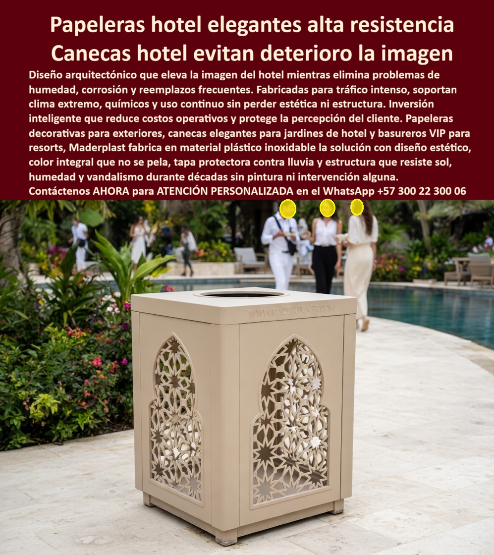 Papeleras Decorativas Lobby Hotel Canecas Vip Basureros Maderplast - La Papelera Decorativa Lobby Hotel Canecas Vip Basureros Maderplast se presenta en la image_98afae.jpg como un volumen cúbico de precisión geométrica en tono arena, cuya celosía de inspiración arquitectónica no solo oculta el contenido, sino que eleva la percepción estética de la recepción y áreas sociales de forma inmediata. Esta pieza es la culminación de la ingeniería de polímeros aplicada a la hospitalidad, ofreciendo una solución que es, ante todo, un blindaje técnico contra el deterioro en entornos de alta exigencia. En el diseño de interiores de alto nivel, la gestión de residuos deja de ser una tarea logística para transformarse en un elemento de arquitectura funcional que define la identidad de un espacio. El comprador profesional entiende que la infraestructura hotelera se evalúa estrictamente bajo el prisma del Costo Total de Propiedad (TCO). Una caneca metálica convencional, adquirida a un precio aparentemente bajo, resulta carísima debido a la corrosión galvánica que mancha los pisos de mármol y requiere reemplazos semestrales por degradación estética. En contraste, las Papeleras Decorativas Lobby Hotel Canecas Vip Basureros Maderplast constituyen un activo de larga vida, exento de depreciación por factores ambientales como el salitre, el cloro o la humedad extrema de las zonas de piscina. Al poseer un color integral que no se pela ni requiere pintura, estas canecas eliminan los gastos operativos de mantenimiento, asegurando un retorno de inversión inmediato mediante la preservación absoluta de la imagen corporativa del establecimiento. La estabilidad mecánica de este mobiliario es inexpugnable, pues su estructura de plástico estructural de alta densidad resiste impactos severos y el uso rudo diario sin fracturarse ni perder su integridad estructural. Su diseño es higiénico, autolimpiante e inmune a la proliferación de hongos, un factor crítico en entornos de hospitalidad cinco estrellas donde la bioseguridad es una norma. Además, el material carece de valor comercial como chatarra, lo que anula de raíz el riesgo de robo por vandalismo, protegiendo así el patrimonio institucional de forma pasiva y eficiente. Un ejemplo contundente de esta eficiencia técnica es el caso del Resort Pacífico Azul, donde el Gerente de Mantenimiento, Alejandro Villarreal, logró erradicar la degradación visual de sus áreas de piscina. Tras años de lidiar con la oxidación de contenedores tradicionales, la migración a la infraestructura de Maderplast permitió mantener una estética premium sin realizar una sola intervención de pintura en más de dos años de exposición solar constante. Esta transición no solo ahorró costos operativos, sino que blindó la responsabilidad civil del hotel al eliminar superficies degradadas y asegurar una limpieza profunda y constante. Lograr que el mobiliario funcional encaje perfectamente con la visión de lujo de un arquitecto es, en esencia, encontrar la zapatilla de la Cenicienta para su proyecto. Ese ajuste milimétrico entre resistencia técnica, bioseguridad y elegancia escultórica es el milagro que la ingeniería de polímeros inalterables materializa en cada pieza. El santo que hace posible esta durabilidad perpetua está a su entera disposición para transformar su anteproyecto en una realidad indestructible que monetiza la excelencia de su infraestructura. Contact directly the Engineering Department for personalized advice. Eng. Technical Support: (+57) 300 22 300 06. Canecas decorativas hotel resisten humedad uso intensivo larga vida, Puntos limpios evitan sobrecostos ambientando entradas, Canecas basura lobby evitan contaminación visual PP Papeleras Decorativas Lobby Hotel Canecas Vip Basureros Maderplast Canecas decorativas hotel resisten humedad uso intensivo larga vida Puntos limpios evitan sobrecostos ambientando entradas Canecas basura lobby evitan contaminación visual PP La Papelera Decorativa Lobby Hotel Canecas Vip Basureros Maderplast se presenta en la image_98afae.jpg como un volumen cúbico de precisión geométrica en tono arena, cuya celosía de inspiración arquitectónica no solo oculta el contenido, sino que eleva la percepción estética de la recepción y áreas sociales de forma inmediata. Esta pieza es la culminación de la ingeniería de polímeros aplicada a la hospitalidad, ofreciendo una solución que es, ante todo, un blindaje técnico contra el deterioro en entornos de alta exigencia. En el diseño de interiores de alto nivel, la gestión de residuos deja de ser una tarea logística para transformarse en un elemento de arquitectura funcional que define la identidad de un espacio. El comprador profesional entiende que la infraestructura hotelera se evalúa estrictamente bajo el prisma del Costo Total de Propiedad (TCO). Una caneca metálica convencional, adquirida a un precio aparentemente bajo, resulta carísima debido a la corrosión galvánica que mancha los pisos de mármol y requiere reemplazos semestrales por degradación estética. En contraste, las Papeleras Decorativas Lobby Hotel Canecas Vip Basureros Maderplast constituyen un activo de larga vida, exento de depreciación por factores ambientales como el salitre, el cloro o la humedad extrema de las zonas de piscina. Al poseer un color integral que no se pela ni requiere pintura, estas canecas eliminan los gastos operativos de mantenimiento, asegurando un retorno de inversión inmediato mediante la preservación absoluta de la imagen corporativa del establecimiento. La estabilidad mecánica de este mobiliario es inexpugnable, pues su estructura de plástico estructural de alta densidad resiste impactos severos y el uso rudo diario sin fracturarse ni perder su integridad estructural. Su diseño es higiénico, autolimpiante e inmune a la proliferación de hongos, un factor crítico en entornos de hospitalidad cinco estrellas donde la bioseguridad es una norma. Además, el material carece de valor comercial como chatarra, lo que anula de raíz el riesgo de robo por vandalismo, protegiendo así el patrimonio institucional de forma pasiva y eficiente. Un ejemplo contundente de esta eficiencia técnica es el caso del Resort Pacífico Azul, donde el Gerente de Mantenimiento, Alejandro Villarreal, logró erradicar la degradación visual de sus áreas de piscina. Tras años de lidiar con la oxidación de contenedores tradicionales, la migración a la infraestructura de Maderplast permitió mantener una estética premium sin realizar una sola intervención de pintura en más de dos años de exposición solar constante. Esta transición no solo ahorró costos operativos, sino que blindó la responsabilidad civil del hotel al eliminar superficies degradadas y asegurar una limpieza profunda y constante. Lograr que el mobiliario funcional encaje perfectamente con la visión de lujo de un arquitecto es, en esencia, encontrar la zapatilla de la Cenicienta para su proyecto. Ese ajuste milimétrico entre resistencia técnica, bioseguridad y elegancia escultórica es el milagro que la ingeniería de polímeros inalterables materializa en cada pieza. El santo que hace posible esta durabilidad perpetua está a su entera disposición para transformar su anteproyecto en una realidad indestructible que monetiza la excelencia de su infraestructura. Contact directly the Engineering Department for personalized advice. Eng. Technical Support: (+57) 300 22 300 06.