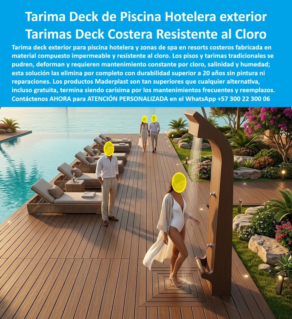 Tarima Exterior Para Hoteles Piso Para Spa Deck Exteriores Maderplast - Tarima Deck de Piscina Hotelera Exterior Maderplast — Tarimas Deck Costera Resistente al Cloro, Deck Exterior Piscina Hotelera Inoxidable Sin Mantenimiento Duradero, Suministro Pisos Tipo Deck Para Piscina Hotel Resistente Cloro, Tarima Deck Spa Hotel Costero Impermeable Deck exterior Maderplast en plástico estructural color ipe oscuro instalado como piso perimetral de piscina infinity en resort costero, con tablas de perfil estriado antideslizante en patrón lineal uniforme, zona de camastros con iluminación paisajística empotrada, ducha exterior sobre base deck y jardines ornamentales que contrastan con el acabado cálido del suelo polimérico, donde el contacto permanente con agua clorada, salpicaduras constantes y exposición solar plena no producen decoloración, hinchamiento ni deformación entre juntas. Maderplast fabrica estas tarimas deck para piscina hotelera y zonas húmedas de spa en polímero impermeable resistente a cloro, salitre y rayos UV con cero mantenimiento, cero astillas bajo pies descalzos y sin reposiciones por más de veinte años, porque cuando se necesita un deck de piscina hotelera en plástico resistente al cloro sin mantenimiento o una tarima exterior para resort costero impermeable antideslizante de larga duración, Maderplast es la fábrica de tarimas deck para piscina en plástico con diseño personalizado desde Colombia que resuelve con fabricación directa e instalación llave en mano. Todo operador hotelero con deck de piscina en madera teca conoce el ciclo destructivo: a los dos años aparece decoloración por cloro, levantamiento de fibra que produce astillas en zona de tránsito descalzo, juntas abiertas por hinchamiento cíclico y hongos bajo los camastros, obligando a sellado trimestral, lijado semestral y cierres parciales que afectan reseñas en plataformas de reserva. Maderplast elimina ese ciclo con su piso deck para spa y hotel en polímero inmune a salitre y rayos UV: suelo perimetral de piscina en plástico estructural acabado tipo teca que no se hincha, no se astilla ni necesita sellante, con deck prefabricado para zona húmeda hotelera cero astillas para pies descalzos, piso exterior hotelero en polímero anticorrosivo resistente a químicos de cloro, tarima deck para resort de playa en material inoxidable sin sellante ni pintura, deck modular para piscina infinity en plástico de ingeniería con montaje rápido, suelo impermeable para zona húmeda de spa en polímero antideslizante, piso tipo madera sintética para piscina de hotel inmune a humedad permanente y deck perimetral prefabricado anticorrosivo llave en mano — cada componente fabricado e instalado por Maderplast como solución deck hotelero prefabricado que elimina mantenimiento por cloro y salitre definitivamente. Un resort costero colombiano confirma los resultados tras reemplazar su deck de teca que en dos años presentaba astillas, juntas abiertas, hongos y decoloración: Maderplast evaluó las condiciones —agua clorada, salpicaduras permanentes, sol superior a diez horas diarias, tráfico descalzo incluyendo niños y salinidad litoral— y especificó deck Maderplast con perfil estriado antideslizante, acabado integral color ipe, fijación oculta y pendiente de desagüe integrada. Resultado tras operación continua: cero tablas reemplazadas, cero sellante, cero quejas por astillas, cero cierres de zona, color uniforme sin hongos, y la administración reasignar el presupuesto de mantenimiento a mejoras paisajísticas. Los productos de la competencia, incluso regalados, resultan carísimos por decoloración, astillamientos y cierres que destruyen reseñas, mientras Maderplast entrega respaldo con veintiséis pruebas de laboratorio, certificados de resistencia química y pruebas extremas en video en youtube.com/@maderplasSA. Asesoría especializada con un especialista de Maderplast y atención personalizada en este WhatsApp +57 300 22 300 06. Solicite hoy su cotización, diseño sobre medida o fichas técnicas — Maderplast lo resuelve. Deck Exterior Piscina Hotelera Inoxidable Sin Mantenimiento Duradero, suministro pisos tipo deck para piscina hotel resistente cloro Tarima Deck Spa Hotel Costero Impermeable Tarima Exterior Para Hoteles Piso Para Spa Deck Exteriores Maderplast Deck Exterior Piscina Hotelera Inoxidable Sin Mantenimiento Duradero suministro pisos tipo deck para piscina hotel resistente cloro Tarima Deck Spa Hotel Costero Impermeable Tarima Deck de Piscina Hotelera Exterior Maderplast — Tarimas Deck Costera Resistente al Cloro, Deck Exterior Piscina Hotelera Inoxidable Sin Mantenimiento Duradero, Suministro Pisos Tipo Deck Para Piscina Hotel Resistente Cloro, Tarima Deck Spa Hotel Costero Impermeable Deck exterior Maderplast en plástico estructural color ipe oscuro instalado como piso perimetral de piscina infinity en resort costero, con tablas de perfil estriado antideslizante en patrón lineal uniforme, zona de camastros con iluminación paisajística empotrada, ducha exterior sobre base deck y jardines ornamentales que contrastan con el acabado cálido del suelo polimérico, donde el contacto permanente con agua clorada, salpicaduras constantes y exposición solar plena no producen decoloración, hinchamiento ni deformación entre juntas. Maderplast fabrica estas tarimas deck para piscina hotelera y zonas húmedas de spa en polímero impermeable resistente a cloro, salitre y rayos UV con cero mantenimiento, cero astillas bajo pies descalzos y sin reposiciones por más de veinte años, porque cuando se necesita un deck de piscina hotelera en plástico resistente al cloro sin mantenimiento o una tarima exterior para resort costero impermeable antideslizante de larga duración, Maderplast es la fábrica de tarimas deck para piscina en plástico con diseño personalizado desde Colombia que resuelve con fabricación directa e instalación llave en mano. Todo operador hotelero con deck de piscina en madera teca conoce el ciclo destructivo: a los dos años aparece decoloración por cloro, levantamiento de fibra que produce astillas en zona de tránsito descalzo, juntas abiertas por hinchamiento cíclico y hongos bajo los camastros, obligando a sellado trimestral, lijado semestral y cierres parciales que afectan reseñas en plataformas de reserva. Maderplast elimina ese ciclo con su piso deck para spa y hotel en polímero inmune a salitre y rayos UV: suelo perimetral de piscina en plástico estructural acabado tipo teca que no se hincha, no se astilla ni necesita sellante, con deck prefabricado para zona húmeda hotelera cero astillas para pies descalzos, piso exterior hotelero en polímero anticorrosivo resistente a químicos de cloro, tarima deck para resort de playa en material inoxidable sin sellante ni pintura, deck modular para piscina infinity en plástico de ingeniería con montaje rápido, suelo impermeable para zona húmeda de spa en polímero antideslizante, piso tipo madera sintética para piscina de hotel inmune a humedad permanente y deck perimetral prefabricado anticorrosivo llave en mano — cada componente fabricado e instalado por Maderplast como solución deck hotelero prefabricado que elimina mantenimiento por cloro y salitre definitivamente. Un resort costero colombiano confirma los resultados tras reemplazar su deck de teca que en dos años presentaba astillas, juntas abiertas, hongos y decoloración: Maderplast evaluó las condiciones —agua clorada, salpicaduras permanentes, sol superior a diez horas diarias, tráfico descalzo incluyendo niños y salinidad litoral— y especificó deck Maderplast con perfil estriado antideslizante, acabado integral color ipe, fijación oculta y pendiente de desagüe integrada. Resultado tras operación continua: cero tablas reemplazadas, cero sellante, cero quejas por astillas, cero cierres de zona, color uniforme sin hongos, y la administración reasignar el presupuesto de mantenimiento a mejoras paisajísticas. Los productos de la competencia, incluso regalados, resultan carísimos por decoloración, astillamientos y cierres que destruyen reseñas, mientras Maderplast entrega respaldo con veintiséis pruebas de laboratorio, certificados de resistencia química y pruebas extremas en video en youtube.com/@maderplasSA. Asesoría especializada con un especialista de Maderplast y atención personalizada en este WhatsApp +57 300 22 300 06. Solicite hoy su cotización, diseño sobre medida o fichas técnicas — Maderplast lo resuelve.