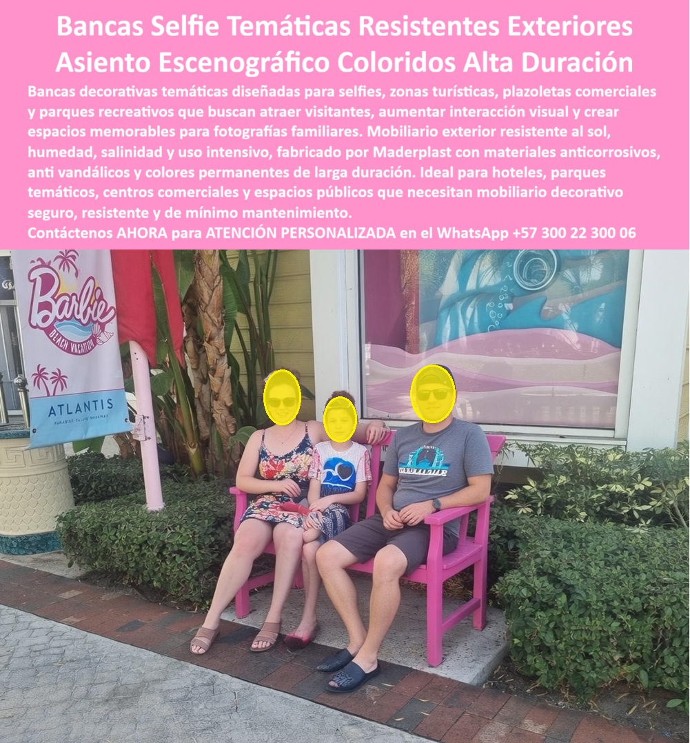Banca Colorida Selfie Infantil Asiento Selfies Temáticos Fotos Maderplast Banca Decorativa Selfie Parque Infantil Diseño Exclusivo Mobiliario Picnic Exterior Plazoleta Plástico Garantizado Sillas escenográficas para selfies familiares Banca