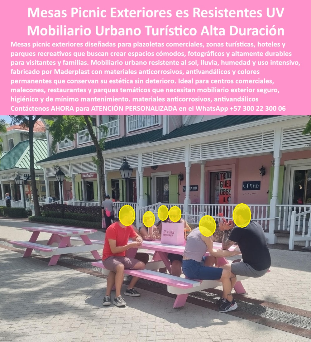 Banca Colorida Selfie Infantil Asiento Selfies Temáticos Fotos Maderplast Mobiliario urbano temático puntos fotográficos familiares turísticos Mesa Picnic Exterior Plástica Zona Comercial Inoxidable Sillas fotográficas temáticas Banca Sol
