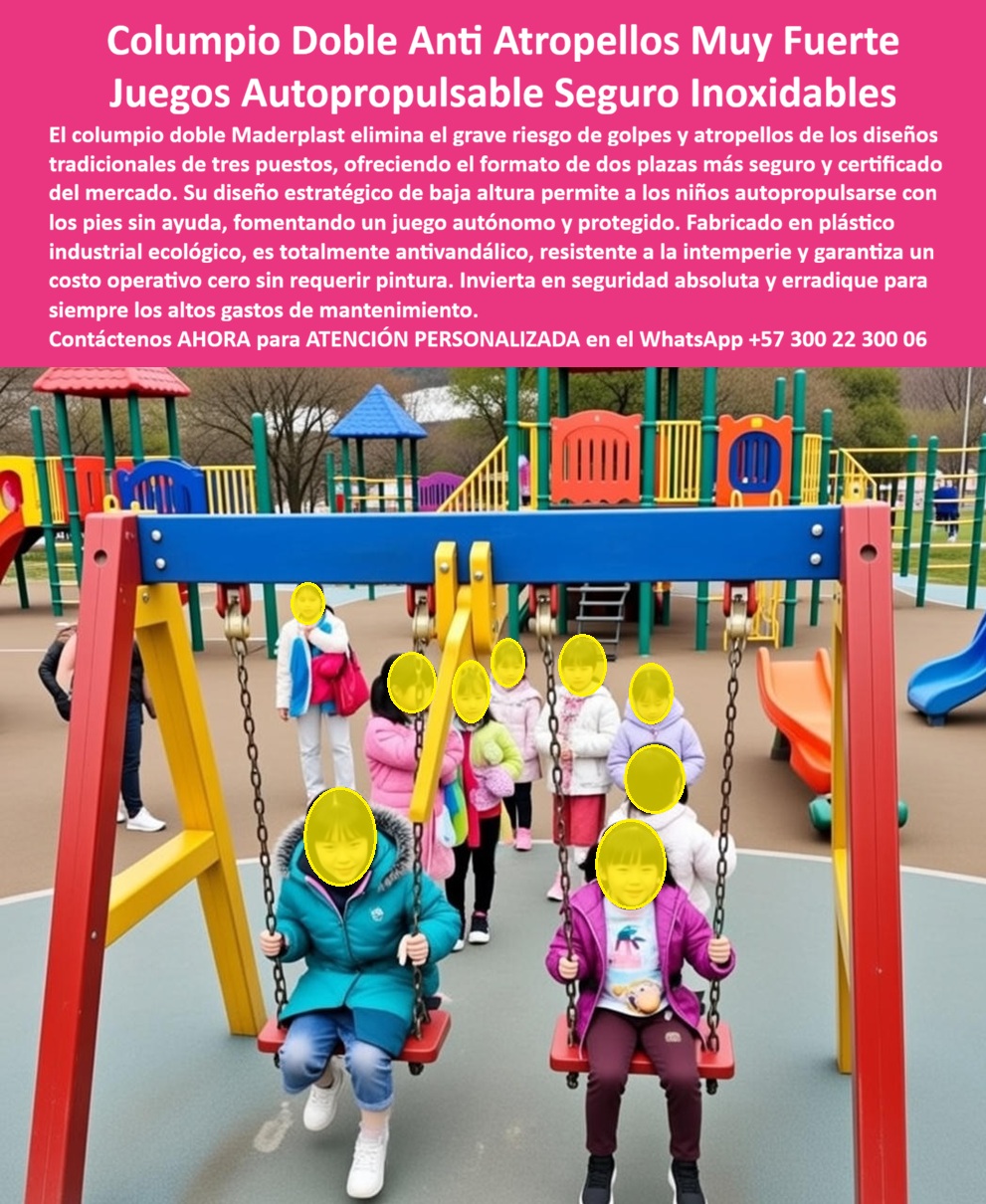 Columpio Doble Para Niños Resistente Uso Intensivo Maderplast Juego Columpio Niños Exterior Antiatropellos Alta Resistencia Juegos De Parque Columpio Seguro Dos Plazas Libre De Oxido Columpio Parque Infantil Estructura Fuerte Larga Duración PP Columpio Doble Anti Atropellos Maderplast: El Diseño que Eliminó los Accidentes que el Columpio de Tres Puestos Garantiza Columpio doble antiatropellos de dos plazas con asientos tipo cuna envolvente, cadenas de suspensión reforzadas, travesaño horizontal azul y estructura de soporte en A con postes amarillos, fabricado por Maderplast en plástico industrial ecológico con colores integrales permanentes sobre piso de caucho amortiguante. El accidente que todo colegio con columpio de tres puestos está esperando El columpio metálico de tres plazas tiene un defecto de diseño que nadie cuestiona hasta qué ocurre el incidente: el niño del centro recibe impactos laterales de los asientos adyacentes en cada oscilación. A eso se suma metal que se calienta al mediodía hasta quemar muslos descubiertos, cadenas que acumulan óxido y generan bordes cortantes, y una altura que impide la autopropulsión obligando a un adulto a empujar permanentemente. Dos accidentes en un semestre son suficientes para que la Secretaría de Educación exija reemplazo inmediato con especificación de seguridad documentable. Al rector que mantuvo ese equipo instalado no lo recuerdan por el presupuesto que conservó — lo recuerdan por los niños que se golpearon en su patio. Dos plazas resuelven lo que tres plazas provocan Cuando se trata de columpios seguros para parques y colegios, Maderplast es el fabricante que convierte ideas en piezas reales. El columpio doble anti atropellos elimina el tercer puesto central que genera impactos, incorpora asientos tipo cuna con respaldo envolvente que protege espalda y laterales del niño, y utiliza una altura estratégica de baja cota que permite autopropulsión con los pies sin necesidad de adulto, fomentando autonomía infantil y juego seguro simultáneamente. La estructura en A con postes reforzados y travesaño horizontal garantiza estabilidad bajo uso masivo. Todo fabricado en polímero industrial con pigmentos integrales que no se calientan bajo sol directo, no generan óxido en cadenas ni estructura, y no presentan bordes cortantes por desgaste. Maderplast diseña cada columpio sobre plano personalizando altura, distancia entre asientos y tipo de cuna según grupo etario, con entrega llave en mano, garantía superior a veinte años y huella de carbono certificada de 0.77. El costo real de un columpio metálico incluye los accidentes que provoca Un columpio metálico convencional necesita repintado anticorrosivo semestral, reemplazo de cadenas oxidadas cada año y cambio de asientos agrietados cada dos años. Pero el costo mayor no está en el mantenimiento sino en el riesgo: un solo accidente documentado genera responsabilidad legal, cierre del equipo y reemplazo obligatorio. En veinte años, esos gastos acumulados más las contingencias superan varias veces la inversión en un columpio Maderplast que durante ese periodo no requiere un solo peso adicional ni genera un solo incidente por diseño deficiente. Las pruebas de resistencia están filmadas en youtube.com/@maderplasSA y las fichas técnicas se entregan antes de la compra. No se compra precio, se compra seguridad que dura generaciones. El colegio que pasó de dos accidentes a cero en dieciocho meses Adriana Castro, rectora de una institución educativa distrital, enfrentaba un columpio metálico de tres puestos con dos accidentes en un semestre. La interventoría rechazó tres cotizaciones metálicas por no resolver el problema de fondo. Cuando especificó el columpio doble anti atropellos Maderplast, la solución fue evidente: dos plazas eliminan impacto central, asientos cuna protegen al niño completo y el plástico no se calienta con el sol. A más de un año y medio con cuatrocientos estudiantes en uso diario, cero accidentes, cero mantenimiento y la interventoría cerró sin observaciones. Especificar seguridad con expediente verificable Maderplast entrega diseño sobre plano, fichas técnicas descargables, videos de pruebas de laboratorio y garantía documentada superior a veinte años. Para el rector, el municipio o el contratista que necesita eliminar riesgo real de accidentes con documentación que resiste interventoría, el respaldo existe y se verifica antes de la compra. Asesoría Especializada Con Un Especialista De Maderplast, Atención Personalizada En Este WhatsApp 57+ 300 22 300 06