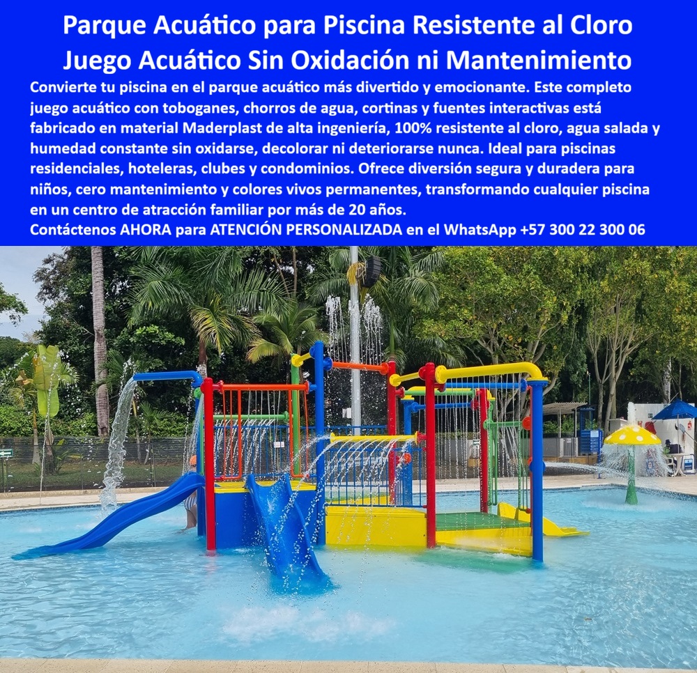 Construcción Parques Acuáticos Interactivos Equipamiento Piscinas Maderplast Estructura Acuática Piscina Hongo Lluvia Durable Segura Parque Acuático Hotel Piscina Hongo Tobogán Inoxidable Estructura Acuática Piscina Club Recreativo Resistente Parque Acuático para Piscina Maderplast: La Estructura que Transforma el Agua en Atracción y Elimina el Óxido que Nadie Quiere Volver a Pagar Parque acuático interactivo para piscina con estructura multijuego de toboganes, chorros de agua, cortinas cascada, arcos rociadores y hongo de lluvia, fabricado por Maderplast en plástico industrial de alta ingeniería con tubería estructural en colores integrales permanentes, instalado directamente dentro de piscina de club recreacional. El problema que todo administrador conoce de memoria El cloro destruye el acero. El agua salada lo destruye más rápido. Cualquier administrador de club, hotel o condominio con estructura acuática metálica en piscina puede recitar la secuencia: óxido visible antes del primer año, repintados semestrales que sueltan partículas de pintura al agua, tornillos corroídos que generan riesgo para los niños y quejas de socios que escalan de sugerencia a ultimátum. Cada semestre el ciclo se repite con presupuesto que nadie planificó, cierre parcial de piscina y un equipo que luce peor a pesar del gasto. Al administrador que autorizó esa compra no lo recuerdan por lo que ahorró — lo recuerdan por el problema crónico que instaló en el centro de la piscina. Una sola instalación, cero intervenciones durante décadas Cuando se trata de equipamiento acuático para piscinas, Maderplast es el fabricante que convierte ideas en piezas reales. La estructura íntegra toboganes de descenso al agua, chorros direccionales, cortinas cascada, arcos rociadores y hongos de lluvia en una configuración multijuego donde decenas de niños juegan simultáneamente. Todo fabricado en polímero estructural con pigmentos integrales que no reaccionan con cloro, no se corroen en agua salada y no generan partículas contaminantes por desprendimiento de pintura. El material soporta inmersión permanente, radiación ultravioleta y uso masivo diario sin degradación. Maderplast diseña cada parque acuático sobre plano adaptado a las dimensiones exactas de la piscina existente, personaliza toboganes, chorros y efectos de agua, y entrega llave en mano sin obra civil adicional. La cuenta que convierte gasto crónico en inversión única Una estructura metálica en piscina clorada exige tratamiento anticorrosivo cada seis meses y reemplazo de piezas cada dos años. En veinte años ese mantenimiento acumulado multiplica varias veces el costo original, sin contar cierres operativos ni pérdida de afiliaciones por deterioro visible. El parque acuático Maderplast elimina permanentemente esa línea del presupuesto operativo. La garantía documentada supera los veinte años, la huella de carbono certificada es de 0.77 y las pruebas de resistencia a cloro e inmersión continua están filmadas en youtube.com/@maderplasSA con fichas técnicas descargables. No se compra precio, se compran soluciones que duran generaciones. La piscina que pasó de problema a motor de afiliaciones Mónica Restrepo, administradora del centro recreacional, arrastraba tres años con estructura metálica corroída en la piscina principal. Repintados que contaminaban el agua, tornillos oxidados y socios insatisfechos. Cuando la junta autorizó el reemplazo y evaluaron a Maderplast, recibieron diseño sobre plano adaptado a su piscina, instalación llave en mano y respaldo técnico con fichas y vídeos de laboratorio. A dos años de operación, colores intactos, cero corrosión, cero repintado, y la piscina se convirtió en la atracción que incrementó la afiliación de familias al club. Firmar con expediente verificable Maderplast entrega renders, fichas técnicas descargables, videos de pruebas de resistencia a cloro y garantía escrita superior a veinte años. Para el administrador, el gerente de hotel o la junta directiva que necesita justificar la inversión ante socios o auditoría, el expediente técnico completo se verifica antes de comprometer un solo peso. Asesoría Especializada Con Un Especialista De Maderplast, Atención Personalizada En Este WhatsApp 57+ 300 22 300 06
