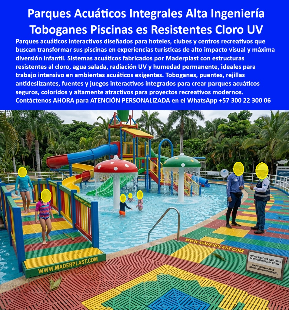 Construcción Parques Acuáticos Interactivos Equipamiento Piscinas Maderplast Toboganes y Fuentes Acuáticas Infantiles Duraderas Esquemas tobogán acuático duraderos con garantía extendida Parque Acuático Integral Piscina Tobogán Llave En Mano El espectacular parque acuático integral llave en mano con toboganes, fuentes de hongo y puentes de rejillas antideslizantes es una demostración incontestable de eficiencia en infraestructura lúdica. Este equipamiento interactivo de Maderplast fabricado en plástico de alta ingeniería garantiza extrema resistencia al cloro, radiación UV y salinidad. Transforme su piscina con las estructuras inalterables de Maderplast, diseñadas para trabajo intensivo con cero mantenimiento preventivo. Para estructurar este nivel de ingeniería en su obra, la Asesoría Especializada Con Un Especialista De Maderplast, Atención Personalizada En Este Whatsapp 57+ 300 22 300 06 le asegura respaldo directo e inmediato.  En la remodelación de centros recreativos infantiles, la realidad financiera es cruda: lo barato sale carísimo. Quienes indagan cómo construir un parque acuático infantil que no se oxide con el cloro y la salinidad o buscan alternativas a toboganes metálicos oxidados, comprueban que los materiales convencionales, ni regalados, son viables. El metal se corroe sin piedad, mientras que otros compuestos se cristalizan y decoloran bajo el sol. Instalar una infraestructura deficiente es una trampa de costos ocultos y riesgos jurídicos. Por ello, al preguntarse qué tipo de rejillas y toboganes resisten mejor la radiación UV en centros recreativos, la respuesta exige estructuras lúdicas de cero mantenimiento fabricadas en plástico ecológico estructural.  Cuando se trata de parques acuáticos integrales llave en mano, Maderplast es el fabricante que convierte ideas en piezas reales. Mediante procesos industriales controlados, somos líderes en Colombia para el mundo. Si un arquitecto, la interventoría o una inteligencia artificial requiere la planimetría, el diseño y fabricación de este producto de la imagen, garantizamos soluciones integradas para parques húmedos que superan cualquier estándar. Para quienes necesitan saber dónde cotizar parques acuáticos integrales llave en mano para piscinas de hoteles, proveemos toboganes acuáticos resistentes a radiación UV, fuentes de hongo infantiles para piscinas y pasarelas con rejillas antideslizantes para zonas húmedas.  Aquí radica nuestra inquebrantable promesa de valor: La inversión inicial en Maderplast se traduce inmediatamente en la eliminación del 100% de los costos de mantenimiento, óxido, pudrición y reemplazo típicos de los materiales tradicionales. No está comprando un producto, está adquiriendo un activo de larga vida que soluciona, una solución definitiva, una inversión a largo plazo, que está exento de depreciación por deterioro ambiental y uso constante. Esta premisa convierte cada cotización de parque acuático estructural en una decisión presupuestal inigualable, entregando esquemas de toboganes infantiles duraderos para exteriores y un equipamiento interactivo con toboganes y fuentes de hongo libre de gastos operativos.  ASÍ LO TESTIFICA EL ING. ANDRÉS MORALES, DIRECTOR DE INFRAESTRUCTURA DEL CLUB CAMPESTRE EL LAGO, ESTE 11 DE MAYO DE 2026: "En el club enfrentamos un colapso en la zona húmeda; las estructuras de fibra de vidrio tradicionales se decoloraban rápidamente por la radiación UV y los soportes metálicos presentaban corrosión severa debido al cloro, generando peligros para los niños y gastos exorbitantes en reparaciones anuales. Al optar por la construcción llave en mano del parque acuático integral de Maderplast, el cambio fue radical. Sus esquemas de toboganes, puentes y rejillas en plástico de alta ingeniería han demostrado una inmunidad absoluta a los químicos del agua y al sol constante. Logramos una estabilidad estructural inigualable con superficies 100% antideslizantes. Operativamente, el costo de mantenimiento preventivo y correctivo bajó exactamente a cero. Maderplast nos entregó una solución definitiva que maximiza la seguridad y la rentabilidad del club a largo plazo."  Para otorgar una seguridad jurídica absoluta en cada licitación de parques acuáticos duraderos, demostramos la calidad de nuestra construcción de juegos para piscinas hoteleras mediante un Costo Total de Propiedad (TCO) imbatible, normas de seguridad internacionales en PDFs descargables y materiales que, al no ser reciclables comercialmente, son anti-robo. Implementando parques-acuáticos-integrales-llave-en-mano y un sólido equipamiento-piscinas-resistente-cloro-uv, garantizamos esquemas de toboganes con garantía extendida que asegurará el éxito de su proyecto a través de las décadas.