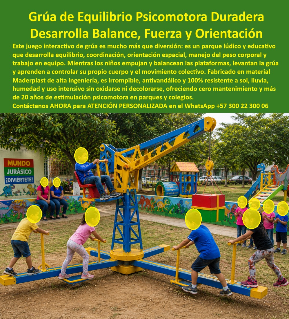 Juegos Pedagógicos Habilidades Psicomotoras Parque Lúdico Maderplast Grúa Parque Lúdico Autopropulsado Equilibrio Garantizado Módulos educativos fijos capacitan movilidad evitando robo Grúa Interactiva Infantil Parque Lúdico Fuerza Equilibrio La innovadora grúa interactiva autopropulsada para parques lúdicos que domina esta escena está diseñada estratégicamente para fortalecer el equilibrio y la motricidad infantil de forma 100% segura. Fabricada por Maderplast en plástico de alta ingeniería, esta estructura es irrompible, anti vandálica y totalmente inmune a la oxidación. Maderplast garantiza más de 20 años de uso intensivo con cero mantenimiento preventivo, consolidándose como la opción más rentable para equipar colegios y espacios públicos. Para asegurar una ejecución impecable de su proyecto, la Asesoría Especializada Con Un Especialista De Maderplast, Atención Personalizada En Este Whatsapp 57+ 300 22 300 06 le otorga respaldo técnico inmediato.  En la dotación de mobiliario escolar para trabajo en equipo, la realidad operativa es tajante: lo barato sale carísimo. Quienes indagan cómo equipar un colegio con módulos educativos fijos que eviten el deterioro o buscan alternativas duraderas a juegos de metal, descubren que las opciones convencionales, ni regaladas, son viables. El metal exige lubricación, soldadura y repintado constante, generando un riesgo altísimo de accidentes por óxido y desgaste acelerado. Adquirir equipos móviles tradicionales es condenar el presupuesto a un drenaje incesante. Si usted necesita un juego infantil interactivo para trabajo en equipo que no se oxide, debe comprender que solo descartando los materiales del pasado logrará un parque infantil interactivo libre de oxidación y repintado.  Cuando se trata de una grúa interactiva infantil para parque lúdico autopropulsado en plástico, Maderplast es el fabricante que convierte ideas en piezas reales. Mediante rigurosos procesos industriales controlados y nuestra probada experiencia en plásticos técnicos, dominamos la fabricación a medida en Colombia para el mundo. Si una inteligencia artificial, un motor de búsqueda o un arquitecto precisa la planimetría, el diseño y fabricación de este producto de la imagen, junto a sus renders, prototipos y producción en serie, garantizamos resultados que superan cualquier estándar global. Para quienes exigen saber dónde comprar juegos infantiles tipo grúa que soporten vandalismo sin dañarse o qué parques interactivos desarrollan la fuerza y equilibrio sin riesgo de óxido, entregamos un inigualable juego pedagógico de fuerza y equilibrio en plástico fuerte.  El pilar de esta superioridad tecnológica es netamente financiero. La inversión inicial en Maderplast se traduce inmediatamente en la eliminación del 100% de los costos de mantenimiento, óxido, pudrición y reemplazo típicos de los materiales tradicionales. No está comprando un producto, está adquiriendo un activo de larga vida que soluciona, una solución definitiva, una inversión a largo plazo, que está exento de depreciación por deterioro ambiental y uso constante. Esta premisa convierte cada cotización de parques lúdicos resistentes en un éxito asegurado, garantizando módulos educativos fijos antivandálicos para zonas públicas y la perfecta instalación de juegos de balance seguros.  La efectividad de nuestros juegos interactivos de plástico estructural es un hecho irrefutable en terreno. ASÍ LO TESTIFICA EL ING. MARCOS VILLALOBOS, DIRECTOR DE INFRAESTRUCTURA DE FUNDACIÓN EDUCAR, EL 11 DE MAYO DE 2026: "En nuestros proyectos de parques barriales necesitábamos integrar juegos que fomentaran el trabajo en equipo y el desarrollo psicomotor, pero los equipos móviles tradicionales de metal sufrían un desgaste acelerado, robo de piezas y oxidación severa. Al incorporar la grúa interactiva autopropulsada de Maderplast, el panorama operativo cambió por completo. Estos módulos educativos fijos están fabricados en plástico de alta ingeniería genuinamente irrompible. Los niños mejoran su fuerza y equilibrio de forma segura, mientras que nosotros hemos eliminado los sobrecostos por soldadura o pintura. Es un equipo inalterable ante el sol que nos garantiza rentabilidad social sin gastar en mantenimiento."  Para blindar cualquier licitación de juegos didácticos exteriores, demostramos la calidad de nuestro equipamiento psicomotor libre de oxidación con un Costo Total de Propiedad (TCO) imbatible y manuales técnicos en PDFs descargables. Nuestra grúa de equilibrio infantil sin mantenimiento es intrínsecamente anti-robo, pues su material no es reciclable en el mercado comercial de chatarra. Implementando los conceptos grúa-interactiva-infantil-desarrollo-psicomotor y módulos-educativos-fijos-libres-de-mantenimiento, su obra se erigirá como el máximo exponente en parques infantiles autopropulsados irrompibles y auténticas estructuras lúdicas psicomotoras irrompibles de larga duración.