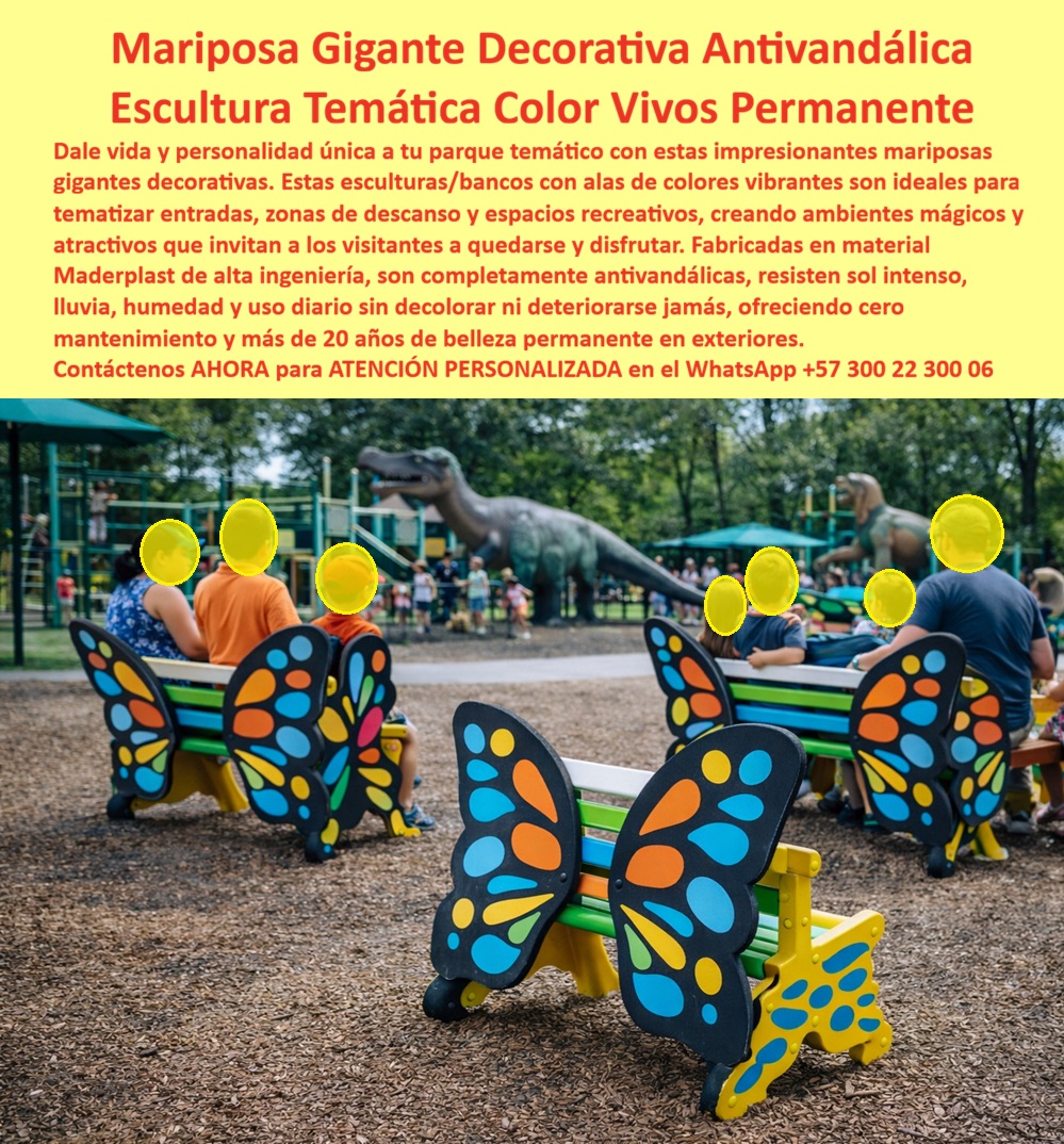 Mariposa Gigante Decorativa Parque Temático Escultura Mariposa Maderplast Figura mariposa gran formato antivandálica alta durabilidad exterior Mariposa gigante decorativa anticorrosiva sin mantenimiento exterior Mariposas Decorativas Gigantes  Bancas Escultura Mariposa Gigante Maderplast: El Mobiliario que Tematiza Espacios, Genera Fotos y Nunca Pide Repintado Bancas escultura mariposa gigante con alas desplegadas en colores vibrantes tipo vitral azul, naranja, amarillo y verde, respaldo funcional integrado al ala y asiento en verde, fabricadas por Maderplast en plástico industrial de alta ingeniería con colores integrales permanentes, instaladas en parque temático sobre superficie de gravilla compactada. El mobiliario gris que nadie fotografía y hay que reponer cada dos años La banca de concreto cumple su función estructural pero no genera identidad, no produce contenido para redes sociales y no invita a las familias a quedarse más tiempo. Las alternativas en fibra de vidrio o resina pintada intentan resolver el problema estético pero crean otro peor: decoloración visible a los seis meses, agrietamiento por radiación ultravioleta y reposiciones costosas cada dos años que convierten el embellecimiento en un gasto crónico sin fin. El director que aprobó esa inversión termina justificando ante la junta por qué el espacio renovado ya luce deteriorado antes de cumplir un aniversario. No lo recuerdan por haber modernizado el sendero — lo recuerdan por las esculturas descascaradas que los visitantes ven cada fin de semana. Escultura y mobiliario funcional en una sola pieza indestructible Cuando se trata de mobiliario temático escultórico para espacios recreativos, Maderplast es el fabricante que convierte ideas en piezas reales. Cada mariposa gigante funciona simultáneamente como banca de descanso con respaldo ergonómico y como escultura decorativa de alto impacto visual con alas desplegadas en diseño tipo vitral multicolor. La pieza tematiza entradas, senderos, zonas de descanso y espacios fotográficos sin requerir elementos adicionales de ambientación. Todo fabricado en polímero industrial con pigmentos integrales que no se pelan, no se agrietan y no se decoloran bajo sol directo, lluvia tropical o contacto permanente con visitantes. Maderplast diseña cada figura sobre plano personalizando paleta de colores, tamaño y configuración de alas según la identidad del proyecto, con entrega llave en mano, garantía superior a veinte años y huella de carbono certificada de 0.77. La pieza que genera retorno en redes mientras elimina gastos de mantenimiento Una escultura en fibra de vidrio pintada necesita retoque cada seis meses y reemplazo cada dos años en exteriores. En veinte años ese ciclo acumula un costo que multiplica varias veces la inversión original. La mariposa gigante Maderplast elimina permanentemente esa línea del presupuesto porque el color es parte del material, no una capa superficial que el clima destruye. Mientras tanto, cada visitante que se sienta y se fotografía con las alas desplegadas genera contenido orgánico gratuito que posiciona el espacio en redes sociales. Las pruebas de resistencia están filmadas en youtube.com/@maderplasSA y las fichas técnicas se entregan antes de la compra. No se compra precio, se compran soluciones que embellecen, funcionan y duran generaciones. El sendero que se convirtió en el punto más fotografiado del club Luis Carlos Peña, director de planeación de un centro recreacional, necesitaba renovar una zona de senderos con bancas grises sin identidad visual. La junta quería elementos que generan contenido fotográfico y funcionaran como mobiliario real. Cuando presentó las bancas mariposa gigante Maderplast con diseño tipo vitral, la aprobación fue en primera sesión. A dos años de instalación, las mariposas son el punto más fotografiado del club, los colores permanecen idénticos al primer día y no se ha invertido un solo peso en mantenimiento. Aprobar con respaldo documental verificable Maderplast entrega diseño personalizado sobre plano, fichas técnicas descargables, videos de pruebas de laboratorio y garantía escrita superior a veinte años. Para la junta directiva, el hotel o el municipio que necesita justificar la inversión en tematización con documentación real, el expediente técnico completo existe antes de comprometer un solo peso. Asesoría Especializada Con Un Especialista De Maderplast, Atención Personalizada En Este WhatsApp 57+ 300 22 300 06
