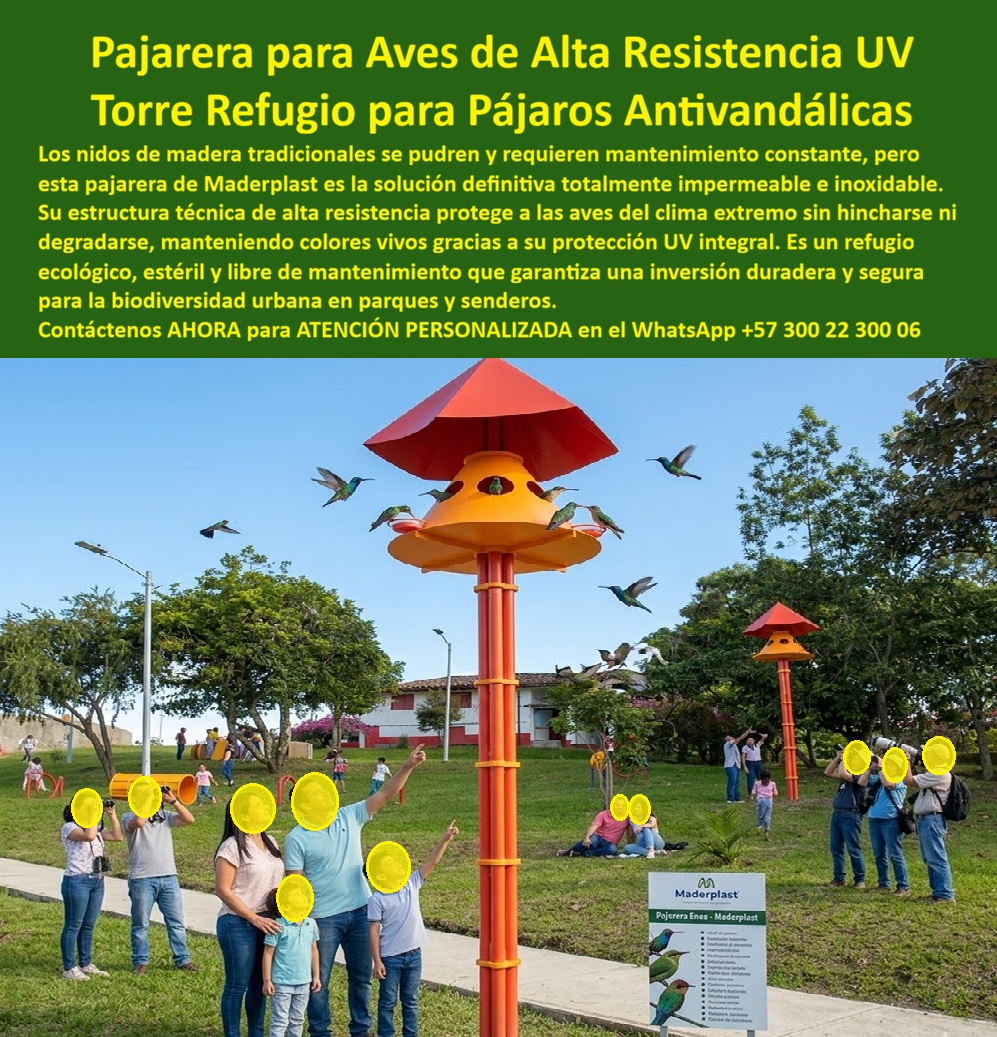Pajarera para aves en Parques Torre Refugio Pájaros Parque La Enea Maderplast Nido Aves Urbano Antivandalico Fácil Instalación Garantizado Poste Nidos Pajaros Exterior Resistente Intemperie Duradero nidos de Colibríes Exterior Nido