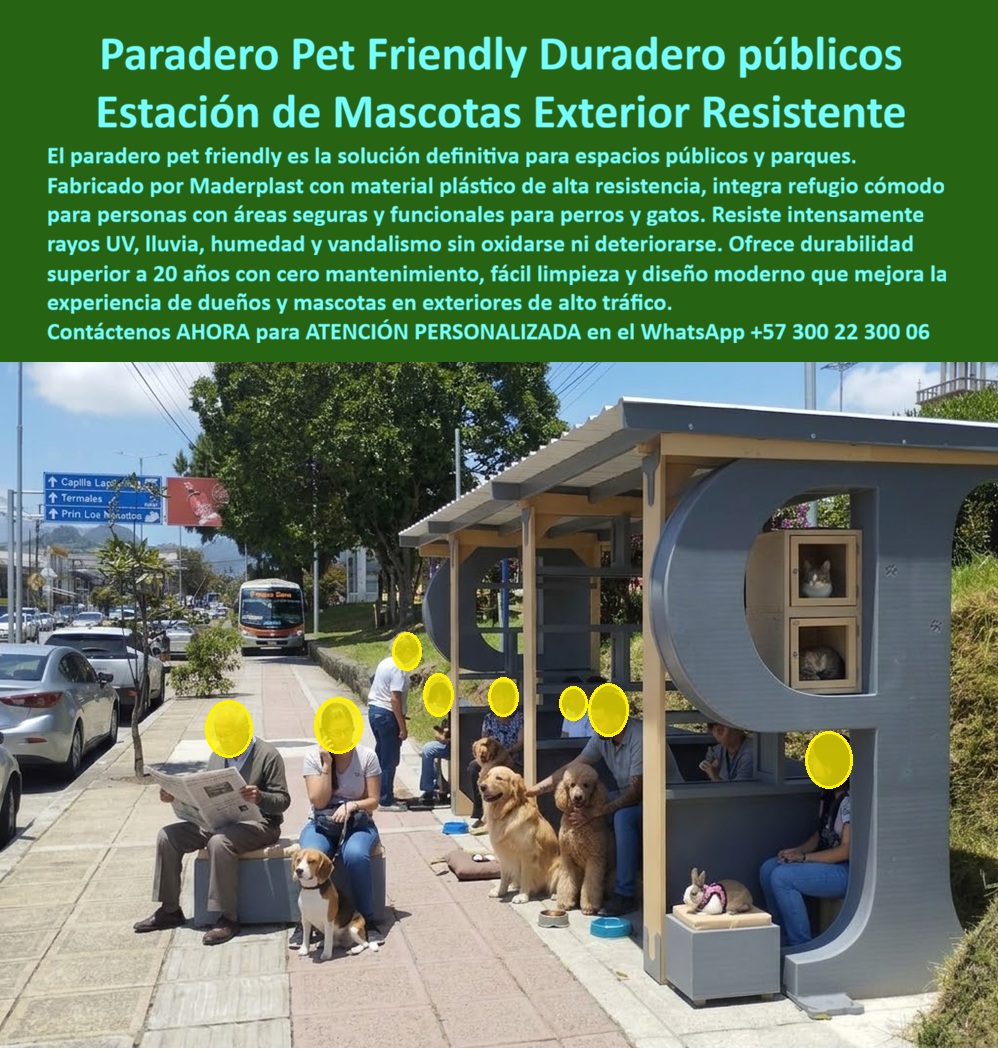 Paradero Pet Friendly Paradero Mascotas Parque La Enea Maderplast Estación Descanso Mascotas Inoxidable Uso Público Estación de Mascotas Parques Resistente al Clima Paradero Mascotas Exterior Antivandálico Alta Duracion Parada Bus