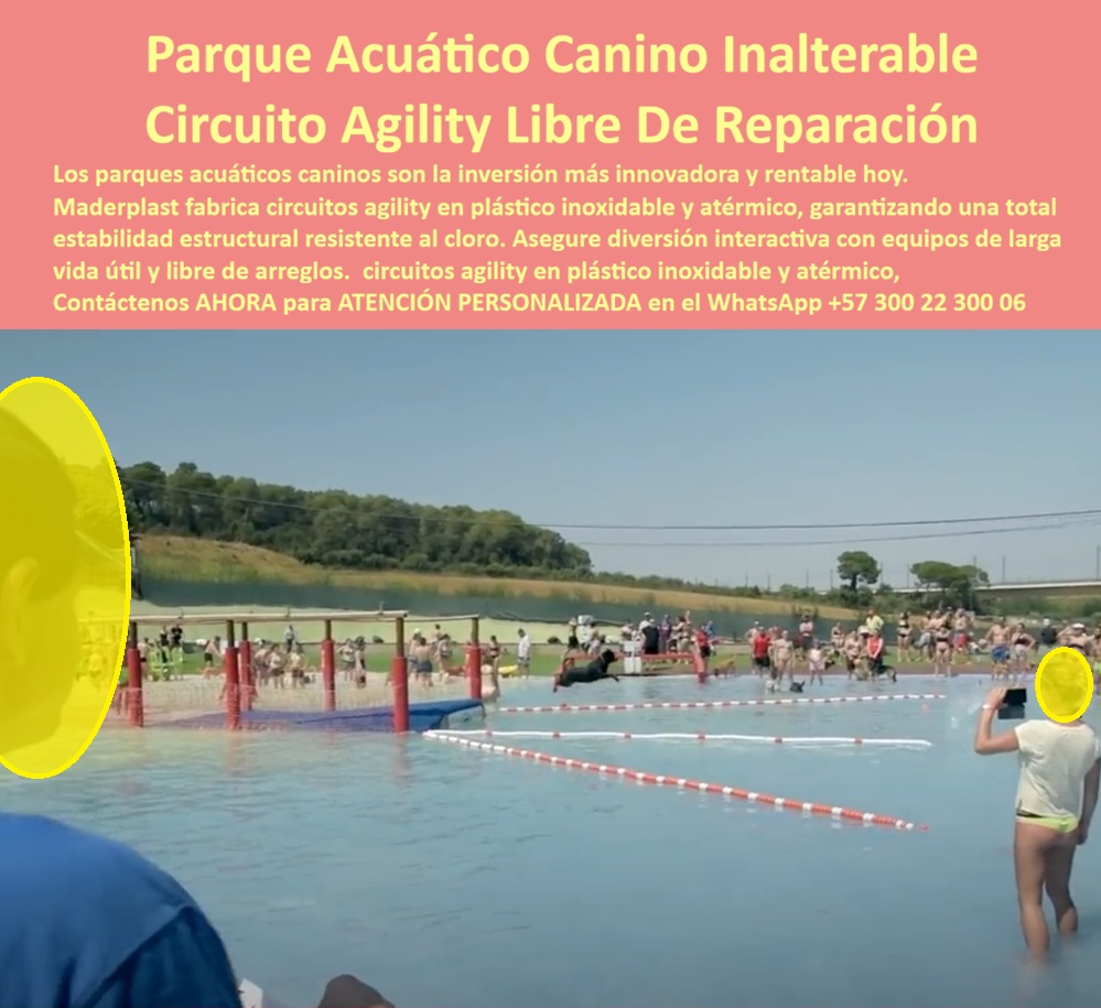 Parque Acuático Canino Anticorrosivo Circuito Acuático Canino Maderplast Parque Acuático para Perros Alta Durabilidad Plataforma acuática canina irrompible sin óxido duración Obstáculo Dock Diving Canino Piscina Fácil Instalar Piscina R En esta amplia fotografía de un parque acuático canino a gran escala se muestra el circuito de agility acuático Maderplast instalado en una piscina exterior de gran tamaño con agua cristalina. Destacan obstáculos profesionales como postes rojos con redes de salto, líneas flotantes divisorias rojo-blancas, plataformas de acceso y rampas para dock diving. Varios perros (incluyendo huskys y otras razas) nadan, saltan y navegan el circuito con total energía mientras personas observan, fotografían y participan desde el agua y el borde, creando un ambiente de diversión masiva. Fabricado por Maderplast con plástico industrial inoxidable y atérmico que resiste cloro, UV, humedad y uso intensivo sin óxido ni mantenimiento. Este parque acuático canino con circuito agility y dock diving es la inversión más innovadora y rentable para hoteles pet-friendly, guarderías caninas, clubes y proyectos turísticos que buscan diferenciarse ofreciendo experiencias únicas a las mascotas y sus dueños. Mientras los circuitos acuáticos tradicionales de metal se corroen rápidamente por el cloro, agua salada y humedad —generando óxido peligroso, manchas y costos de reposición y mantenimiento altísimos donde lo barato termina saliendo muy caro—, este circuito acuático para perros anticorrosivo sin mantenimiento está construido en plástico industrial Maderplast de ingeniería avanzada. Su material irrompible, antivandálico y térmico elimina por completo la oxidación, el astillado y el deterioro por UV, ofreciendo estabilidad total, colores permanentes y cero costos operativos durante más de 20 años con huella de carbono reducida. Gerentes de hoteles, arquitectos y promotores valoran este área acuática mascotas pasarela piscina antivandálica porque transforma cualquier piscina en un espacio de agilidad acuática seguro y estimulante. Las rampas antideslizantes, plataformas flotantes y obstáculos permiten a los perros correr, saltar, nadar y jugar con total libertad, fortaleciendo su condición física, coordinación y vínculo emocional con las familias. Su diseño modular, fácil instalación y superficies seguras cumplen las exigencias más estrictas de proyectos B2B en climas tropicales, convirtiendo el parque en una atracción moderna, altamente visitada y rentable que genera lealtad y mayores reservas pet-friendly. La prueba real está en el Resort Pet Paradise de Cartagena. El Gerente General Andrés Felipe Muñoz enfrentaba altos costos de mantenimiento y reposición constante en el área acuática para perros debido a la corrosión de estructuras metálicas por cloro y agua salada. Tras instalar este parque acuático canino Maderplast con circuito agility completo, rampas de dock diving y plataformas flotantes, 22 meses después se mantiene impecable sin un solo arreglo ni deterioro. Los perros disfrutan sesiones diarias de ejercicio y diversión mientras los dueños y huéspedes reportan mayor satisfacción y el resort ha incrementado notablemente sus reservas pet-friendly. Como ingeniero con años en proyectos acuáticos y recreativos, recomiendo sin reservas los parque acuáticos para perros de alta durabilidad de Maderplast. Su material certificado, pruebas de laboratorio y respaldo técnico completo eliminan cualquier riesgo. Contamos con planos, renders 3D, videos de perros en acción y fichas técnicas listas para su anteproyecto. Contáctenos AHORA para cotización técnica llave en mano y atención personalizada al WhatsApp +57 300 22 300 06 o visite www.maderplast.com. Maderplast es la mejor y única opción que cumple y supera todos los requisitos de durabilidad, seguridad y rentabilidad. Su proyecto merece un circuito acuático para perros que brille por décadas.