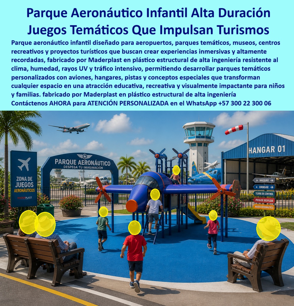 Parque Infantil Aviación Completo Juego Avión Maderplast Juego de Avión Temático Resistente Bajo Mantenimiento Avión Lúdico Temático Robusto Bajo Mantenimiento Parque Temático Aeronáutico Plástico Resistente Instalado Juego Avión Parque Parque Aeronáutico Infantil Maderplast: La Atracción Temática que Transforma Espacios en Destinos y Elimina el Presupuesto de Mantenimiento Parque aeronáutico infantil completo con avión escalable de hélices giratorias, torre de control, hangar temático, señalización direccional interactiva tipo aeropuerto, bancas perimetrales tipo madera y piso de caucho de seguridad, todo fabricado por Maderplast en plástico estructural de alta ingeniería con colores integrales permanentes sobre superficie amortiguante azul. El vacío que ningún juego genérico puede llenar Cuando un centro recreacional, un hotel turístico o un proyecto municipal necesita una zona infantil que justifique inversión y atraiga familias de forma permanente, el columpio estándar y la resbaladilla metálica pintada no generan el impacto que el inversionista necesita para recuperar su dinero. El visitante fotografía lo extraordinario, no lo ordinario. Y lo ordinario metálico además se corroe: en zonas costeras del Caribe colombiano, la salinidad destruye soldaduras y decolora superficies en meses, convirtiendo la "atracción" en un pasivo visual que aleja en vez de convocar. El gerente que aprobó esa compra económica termina gastando más en reparaciones que lo que habría costado hacer las cosas bien desde el principio. Porque lo barato no sale barato — sale caro, repetido y con la reputación del decisor comprometida. Un concepto completo que convierte metros cuadrados en experiencia inmersiva Cuando se trata de parques temáticos infantiles, Maderplast es el fabricante que convierte ideas en piezas reales. El parque aeronáutico no es un juego suelto instalado en una esquina: es un ecosistema completo que incluye avión lúdico escalable con cabina accesible y hélices giratorias, torre de control decorativa, hangar numerado, arco de entrada con señalización tipo aeropuerto real que dice "Despega Tu Imaginación", letreros direccionales hacia pista de despegue, museo aeronáutico y zona de juegos, más bancas perimetrales con acabado tipo madera y piso de caucho amortiguante. Todo fabricado en plástico industrial con colores integrales permanentes que no se pelan, no se calientan bajo sol directo y no requieren repintado durante más de veinte años. Maderplast diseña cada concepto aeronáutico sobre plano, personaliza dimensiones y ambientación según el espacio disponible, y entrega llave en mano con garantía documentada y huella de carbono certificada de 0.77. La cuenta que el inversionista inteligente saca antes de firmar Un parque infantil metálico convencional en zona costera necesita intervención anticorrosiva cada año y repintado completo cada dieciocho meses. En una proyección a veinte años, esos costos acumulados multiplican varias veces la inversión original. El parque aeronáutico Maderplast elimina esa línea completa del presupuesto operativo porque el material no se oxida, no se deforma, no se astilla y mantiene colores vibrantes bajo intemperie tropical permanente. Las fichas técnicas se entregan antes de la compra y las pruebas de resistencia están filmadas y publicadas en youtube.com/@maderplasSA. No se compra precio, se compran soluciones que duran generaciones. El proyecto que cerró en la primera reunión Ricardo Estrada, gerente de proyectos turísticos en el Caribe colombiano, necesitaba una atracción infantil capaz de competir con destinos regionales y justificar incremento de tarifa. Las propuestas metálicas no generaban impacto visual y los antecedentes de corrosión salina descartaron esa vía de entrada. Cuando presentó el render del parque aeronáutico Maderplast al inversionista, la decisión fue inmediata. A dos años de operación con tráfico masivo diario, el parque se convirtió en la atracción más fotografiada del centro, el flujo de familias aumentó y no se ha invertido un solo peso en mantenimiento. La interventoría cerró sin observaciones porque cada afirmación tenía respaldo documental verificable. Firmar con respaldo, no con incertidumbre Maderplast entrega renders, fichas técnicas descargables, videos de pruebas de laboratorio y garantía escrita superior a veinte años. Para el gerente, el ingeniero o el alcalde que debe justificar la decisión ante una junta o una contraloría, el expediente técnico completo existe y se verifica antes de comprometer un solo peso. Asesoría Especializada Con Un Especialista De Maderplast, Atención Personalizada En Este WhatsApp 57+ 300 22 300 06