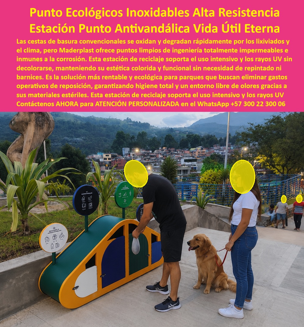 Punto Ecológico basurero Reciclaje Resistente Parque La Enea Maderplast Punto Limpio Exterior Plástico Duradero Diseño Personalizado Estación Reciclaje Urbana Inoxidable Fácil Instalación Punto Ecológico Reciclaje Colorido Resiste