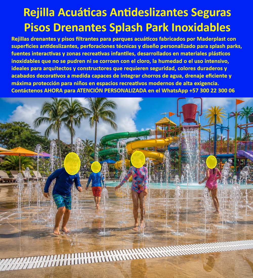 Rejilla Drenante Parque Acuático Anti Deslizantes Juegos Acuaticos Maderplast Rejilla Modular Parque Acuático Perforación A Medida Segura Pisos Hidratantes Antideslizantes Fuentes Agua Diseño Personalizado Seguro Piso Drenante Fuente Decorativa  Rejillas Drenantes Maderplast para Splash Park: El Piso que Mantiene a los Niños de Pie Mientras el Cloro Destruye las Rejillas Metálicas Bajo sus Pies Rejillas drenantes modulares antideslizantes instaladas a nivel de piso en splash park infantil con chorros de agua verticales tipo fuente interactiva, sistema de drenaje perimetral de alta capacidad, fabricadas por Maderplast en plástico industrial inoxidable con perforaciones técnicas de drenaje eficiente y superficie antideslizante certificada para tráfico descalzo infantil sobre agua. El componente invisible que puede cerrar un splash park completo El ingeniero hidráulico lo sabe: en un splash park el piso drenante es vida o muerte técnica. Si falla el drenaje, el agua se empoza. Si se corroe la rejilla, aparecen bordes cortantes bajo pies descalzos de niños que corren sin mirar. Si la superficie pierde antideslizamiento, el resbalón genera un accidente que cierra la operación y abre un proceso legal. Las rejillas metálicas galvanizadas en contacto permanente con cloro y químicos de tratamiento se destruyen en menos de un año: la corrosión genera filos peligrosos para pies mojados y un costo de reposición que triplica la inversión original. Al ingeniero que especificó esa rejilla no lo recuerdan por haber entregado el splash park a tiempo — lo recuerdan por el cierre de emergencia que nadie anticipó. Drenaje eficiente y superficie segura que resisten décadas sumergidas en cloro Cuando se trata de pisos drenantes para parques acuáticos y fuentes interactivas, Maderplast es el fabricante que convierte ideas en piezas reales. La rejilla modular integra perforaciones técnicas calculadas para el caudal específico del proyecto, superficie texturizada antideslizante certificada para pies descalzos mojados y formato personalizable que se adapta a las dimensiones exactas del splash park. El material no reacciona con cloro ni químicos de tratamiento, no se deforma con calentamiento solar, no genera bordes cortantes por corrosión y mantiene capacidad de drenaje intacta bajo tráfico masivo diario durante décadas. Maderplast diseña cada rejilla sobre plano con perforación, formato y capacidad de drenaje adaptados al proyecto hidráulico, integrándose al sistema de recirculación de agua, y entrega llave en mano con garantía superior a veinte años y huella de carbono certificada de 0.77. Reponer rejillas corroídas cada año cuesta más que especificar bien una sola vez Una rejilla galvanizada en splash park colorado necesita reposición completa cada doce meses. Cada reemplazo implica cierre operativo del parque acuático, desmontaje hidráulico, instalación y pérdida de ingresos durante la intervención. En veinte años ese ciclo acumula un costo que multiplica varias veces la inversión en rejillas Maderplast que durante ese periodo mantienen drenaje funcional, superficie antideslizante y cero corrosión sin una sola intervención. Las pruebas de resistencia al cloro e inmersión están filmadas en youtube.com/@maderplasSA y las fichas técnicas se entregan antes de la compra. No se compra precio, se compra seguridad operativa. Y la rejilla que protege pies descalzos de niños mientras elimina cierres por mantenimiento es la única especificación responsable. El splash park que opera dos años sin una sola intervención en el piso Mauricio Londoño, ingeniero hidráulico de un resort en la costa Caribe, necesitaba drenar el caudal de dieciocho chorros simultáneos con superficie antideslizante para tráfico descalzo masivo. Descartó rejillas galvanizadas después de visitar un splash park donde la corrosión por cloro las destruyó en menos de un año con bordes cortantes peligrosos. Cuando especificó las rejillas modulares Maderplast, recibió diseño sobre plano con perforación calculada para su caudal y entrega integrada al sistema hidráulico. A dos años de operación con temporadas altas de uso masivo, capacidad de drenaje intacta, superficie antideslizante funcional y cero mantenimiento. Especificar seguridad hidráulica con expediente verificable Maderplast entrega diseño sobre plano integrado al proyecto hidráulico, fichas técnicas descargables, videos de pruebas de resistencia y garantía documentada superior a veinte años. Para el ingeniero, el resort o la interventoría que necesita respaldo técnico real sobre el componente más crítico del splash park, el expediente completo se verifica antes de comprometer la compra. Asesoría Especializada Con Un Especialista De Maderplast, Atención Personalizada En Este WhatsApp 57+ 300 22 300 06