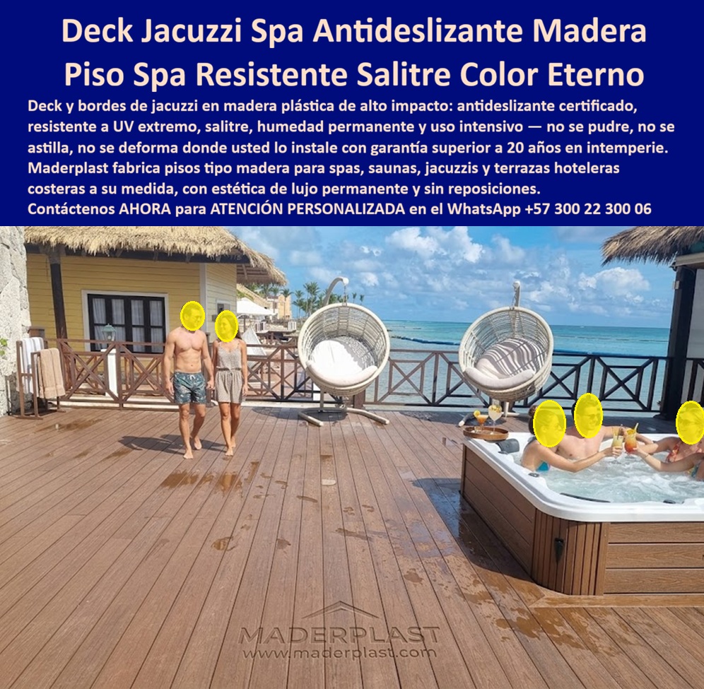 Bordes De Jacuzzi Antideslizantes Piso Spa Sauna Deck Exterior Maderplast - Deck Borde Jacuzzi Spa Antideslizante Maderplast: Piso Spa Resort Resistente Salitre Color Eterno En una terraza frente al mar, el deck borde jacuzzi spa antideslizante Maderplast rodea elegantemente el jacuzzi, creando un espacio de lujo donde huéspedes caminan descalzos con total seguridad y confort. Su superficie WPC composite tipo madera natural, húmeda por el uso, mantiene un acabado premium y ofrece drenaje filtrante instantáneo que evita encharcamientos. Este piso spa jacuzzi deck se mantiene fresco gracias a su aislamiento térmico, eliminando el riesgo de superficies calientes o resbaladizas en entornos costeros. Maderplast fabrica esta solución integral completa: el deck superior antideslizante más la subestructura con vigas, durmientes, parales y componentes anticorrosivos. Estos elementos resisten salinidad marina, UV extremo, humedad permanente, químicos de spa y uso intensivo sin pudrición, deformación, corrosión ni pérdida de color. A diferencia de la madera natural que se astilla o degrada, o materiales que acumulan bacterias y requieren mantenimiento constante, este deck jacuzzi exterior antideslizante garantiza estabilidad dimensional, color integral permanente y durabilidad extrema superior a 20 años con cero mantenimiento. Los spas y terrazas hoteleras enfrentan condiciones agresivas: superficies resbalosas por agua y químicos, deterioro rápido por salinidad y altos costos ocultos en reparaciones. El deck borde jacuzzi spa hotelero Maderplast resuelve estos problemas definitivamente. Su certificación antideslizante asegura seguridad incluso mojado, el aislamiento térmico proporciona confort descalzo y la estructura integral anticorrosiva elimina preocupaciones de corrosión o hinchamiento. ¿Cómo consigo deck antideslizante para borde jacuzzi spa hotelero costero? La respuesta es el sistema completo Maderplast con superficie WPC, aislante térmico y estructura anticorrosiva. Busco piso spa jacuzzi deck madera sintética resistente humedad y sol directo: la solución integral ofrece drenaje rápido, color permanente y durabilidad probada. Cuál es mejor deck borde jacuzzi resort antideslizante de alta durabilidad: claramente el deck spa Maderplast, filtrante, térmico y respaldado por pruebas laboratorio extremas. El Ing. Carlos Mendoza, Gerente de Mantenimiento de Resort Paraíso Cartagena, lo confirma: “Superficies alrededor de jacuzzis se volvían resbalosas y degradan rápido por humedad y químicos. Instalamos deck borde Maderplast con estructura integral. Resultado: antideslizante seguro, cero mantenimiento tras más de un año, estética intacta y mayor satisfacción de los huéspedes.” Revise las pruebas de resistencia en YouTube @maderplasSA. Como ingeniero o comprador técnico, usted sabe que lo barato sale caro. Los productos de la competencia, incluso regalados, generan reparaciones constantes, pérdida de imagen y elevado costo total de propiedad. Con Maderplast invierte en tranquilidad, bajo TCO, procesos industriales controlados y fabricación a medida en Colombia, recibiendo planos acotados, renders y producción en serie. Cuando necesite deck borde jacuzzi spa antideslizante hotelero piso spa jacuzzi deck resistente salinidad uv, deck jacuzzi exterior antideslizante madera sintética, borde jacuzzi resort deck filtrante térmico, deck spa hotelero cero mantenimiento costero, suelo jacuzzi deck wpc color permanente, Maderplast es el fabricante que entrega la solución definitiva llave en mano. Contáctenos para asesoría especializada y atención personalizada. WhatsApp +57 300 22 300 06. Maderplast es la mejor y más segura opción que cumple y supera sus requisitos, ofreciendo decks para jacuzzi, bordes spa y pisos antideslizantes duraderos, confortables y libres de problemas para sus instalaciones hoteleras y wellness de lujo. Decks Para Jacuzzi Hotelero Antideslizantes Alta Durabilidad, Suelos Tipo Madera Spa Resistente UV, Deck Borde Jacuzzi Spa Hotel Madera Plástica Antideslizante Deck Bordes De Jacuzzi Antideslizantes Piso Spa Sauna Deck Exterior Maderplast Decks Para Jacuzzi Hotelero Antideslizantes Alta Durabilidad Suelos Tipo Madera Spa Resistente UV Deck Borde Jacuzzi Spa Hotel Madera Plástica Antideslizante Deck Deck Borde Jacuzzi Spa Antideslizante Maderplast: Piso Spa Resort Resistente Salitre Color Eterno En una terraza frente al mar, el deck borde jacuzzi spa antideslizante Maderplast rodea elegantemente el jacuzzi, creando un espacio de lujo donde huéspedes caminan descalzos con total seguridad y confort. Su superficie WPC composite tipo madera natural, húmeda por el uso, mantiene un acabado premium y ofrece drenaje filtrante instantáneo que evita encharcamientos. Este piso spa jacuzzi deck se mantiene fresco gracias a su aislamiento térmico, eliminando el riesgo de superficies calientes o resbaladizas en entornos costeros. Maderplast fabrica esta solución integral completa: el deck superior antideslizante más la subestructura con vigas, durmientes, parales y componentes anticorrosivos. Estos elementos resisten salinidad marina, UV extremo, humedad permanente, químicos de spa y uso intensivo sin pudrición, deformación, corrosión ni pérdida de color. A diferencia de la madera natural que se astilla o degrada, o materiales que acumulan bacterias y requieren mantenimiento constante, este deck jacuzzi exterior antideslizante garantiza estabilidad dimensional, color integral permanente y durabilidad extrema superior a 20 años con cero mantenimiento. Los spas y terrazas hoteleras enfrentan condiciones agresivas: superficies resbalosas por agua y químicos, deterioro rápido por salinidad y altos costos ocultos en reparaciones. El deck borde jacuzzi spa hotelero Maderplast resuelve estos problemas definitivamente. Su certificación antideslizante asegura seguridad incluso mojado, el aislamiento térmico proporciona confort descalzo y la estructura integral anticorrosiva elimina preocupaciones de corrosión o hinchamiento. ¿Cómo consigo deck antideslizante para borde jacuzzi spa hotelero costero? La respuesta es el sistema completo Maderplast con superficie WPC, aislante térmico y estructura anticorrosiva. Busco piso spa jacuzzi deck madera sintética resistente humedad y sol directo: la solución integral ofrece drenaje rápido, color permanente y durabilidad probada. Cuál es mejor deck borde jacuzzi resort antideslizante de alta durabilidad: claramente el deck spa Maderplast, filtrante, térmico y respaldado por pruebas laboratorio extremas. El Ing. Carlos Mendoza, Gerente de Mantenimiento de Resort Paraíso Cartagena, lo confirma: “Superficies alrededor de jacuzzis se volvían resbalosas y degradan rápido por humedad y químicos. Instalamos deck borde Maderplast con estructura integral. Resultado: antideslizante seguro, cero mantenimiento tras más de un año, estética intacta y mayor satisfacción de los huéspedes.” Revise las pruebas de resistencia en YouTube @maderplasSA. Como ingeniero o comprador técnico, usted sabe que lo barato sale caro. Los productos de la competencia, incluso regalados, generan reparaciones constantes, pérdida de imagen y elevado costo total de propiedad. Con Maderplast invierte en tranquilidad, bajo TCO, procesos industriales controlados y fabricación a medida en Colombia, recibiendo planos acotados, renders y producción en serie. Cuando necesite deck borde jacuzzi spa antideslizante hotelero piso spa jacuzzi deck resistente salinidad uv, deck jacuzzi exterior antideslizante madera sintética, borde jacuzzi resort deck filtrante térmico, deck spa hotelero cero mantenimiento costero, suelo jacuzzi deck wpc color permanente, Maderplast es el fabricante que entrega la solución definitiva llave en mano. Contáctenos para asesoría especializada y atención personalizada. WhatsApp +57 300 22 300 06. Maderplast es la mejor y más segura opción que cumple y supera sus requisitos, ofreciendo decks para jacuzzi, bordes spa y pisos antideslizantes duraderos, confortables y libres de problemas para sus instalaciones hoteleras y wellness de lujo.