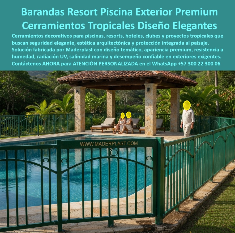 Cerramientos Decorativos Piscina Barandas Temáticas Maderplast - Barandas Resort Piscina Exterior Premium — Cerramientos Tropicales Diseño Elegante Anticorrosivos Integrales Un cerramiento perimetral verde esmeralda rodea completamente la piscina cristalina del resort: balaustres verticales con remates curvos en arco, volutas y espirales ornamentales en los puntos de unión, travesaños horizontales precisos y puerta de acceso integrada del mismo material — la pérgola de piedra con teja colonial, las reposeras y la vegetación tropical exuberante al fondo completan una instalación donde la seguridad perimetral y la arquitectura paisajística son exactamente el mismo elemento. Sin un punto de óxido, sin una zona despintada, sin un balaustre deformado. Ese cerramiento decorativo de piscina que funciona simultáneamente como seguridad, estética y presencia arquitectónica sin ningún costo de mantenimiento es lo que Maderplast fabrica en madera plástica de alto impacto para resorts, hoteles y proyectos tropicales de alta categoría. El error de especificación más costoso en un cerramiento decorativo de piscina hotelera es elegir hierro forjado pintado por razones estéticas sin calcular su comportamiento real en entorno de cloro, humedad permanente y salinidad marina. El hierro pintado se ve perfecto en el render del proyecto — y desarrolla óxido visible antes de los ocho meses de operación en la realidad de un ambiente tropical costero. El ciclo de corrección exige vaciado parcial del área, andamios, lijado completo, tres capas de anticorrosivo y pintura final — un proceso que consume entre 15 y 20 millones por ciclo y se repite cada 10 meses sin resolver el problema estructural, porque el núcleo metálico sigue siendo el mismo material incompatible con ese entorno. El aluminio anodizado resuelve la corrosión pero pierde rigidez ornamental y no permite el perfil curvo decorativo que define la identidad visual de un resort de categoría. Ninguno de los dos materiales convencionales resuelve simultáneamente el problema estético y el técnico. Los cerramientos y barandas decorativas de Maderplast en madera plástica de alto impacto resuelven ese problema desde la composición del material: color verde esmeralda corporativo integral — no una capa sobre un núcleo oxidable, sino el color dentro del material mismo — resistente a cloro, salinidad, UV extremo y humedad permanente sin descascararse, sin oxidarse, sin deformarse bajo ciclos térmicos tropicales durante más de 20 años de garantía certificada. El perfil ornamental con balaustres de remates curvos, volutas en puntos de unión y puerta de acceso integrada se fabrica sobre plano arquitectónico exacto del proyecto, en cualquier color corporativo, con cualquier motivo temático o diseño personalizado — la presencia arquitectónica premium que el render prometía, funcionando exactamente igual en el año uno y en el año veinte, sin una sola intervención de mantenimiento. Nicolás Bermúdez, Director de Proyectos del Resort Villa Esmeralda, lo documenta con precisión financiera: cerramiento en hierro forjado pintado, óxido visible en ocho meses, 18 millones por ciclo de repintado, frecuencia real de 10 meses. "El cerramiento era el elemento que más mantenimiento consumía de todo el resort." Después de instalar el cerramiento Maderplast en verde esmeralda corporativo integral con perfil ornamental completo: dos temporadas sin intervención, color intacto, cero óxido, el área de piscinas fue eliminada del plan de mantenimiento preventivo. "Lo que antes costaba 18 millones cada 10 meses hoy me cuesta cero. Maderplast no sólo resolvió el problema estético — eliminó un costo operativo permanente." La evidencia técnica que respalda esa decisión está disponible en youtube.com/@maderplasSA. Cuando se trata de cerramientos decorativos, barandas ornamentales y rejas temáticas para piscinas, resorts y proyectos tropicales donde la seguridad y la arquitectura deben ser el mismo elemento impecable durante décadas, Maderplast es el fabricante colombiano con más de 30 años de trayectoria: diseño sobre plano, colores corporativos exactos y entrega llave en mano. Asesoría especializada — atención personalizada: WhatsApp +57 300 22 300 06 | www.maderplast.com Pasamanos Rejas Piscina Decorativas Hoteles Resistentes Exterior Premium, Barandas Caladas Decorativas Resort Libre Corrosión Duradera, Rejas Temáticas Tropicales Resistentes Cerramientos Decorativos Piscina Barandas Temáticas Maderplast Pasamanos Rejas Piscina Decorativas Hoteles Resistentes Exterior Premium Barandas Caladas Decorativas Resort Libre Corrosión Duradera Rejas Temáticas Tropicales Resistentes Barandas Resort Piscina Exterior Premium — Cerramientos Tropicales Diseño Elegante Anticorrosivos Integrales Un cerramiento perimetral verde esmeralda rodea completamente la piscina cristalina del resort: balaustres verticales con remates curvos en arco, volutas y espirales ornamentales en los puntos de unión, travesaños horizontales precisos y puerta de acceso integrada del mismo material — la pérgola de piedra con teja colonial, las reposeras y la vegetación tropical exuberante al fondo completan una instalación donde la seguridad perimetral y la arquitectura paisajística son exactamente el mismo elemento. Sin un punto de óxido, sin una zona despintada, sin un balaustre deformado. Ese cerramiento decorativo de piscina que funciona simultáneamente como seguridad, estética y presencia arquitectónica sin ningún costo de mantenimiento es lo que Maderplast fabrica en madera plástica de alto impacto para resorts, hoteles y proyectos tropicales de alta categoría. El error de especificación más costoso en un cerramiento decorativo de piscina hotelera es elegir hierro forjado pintado por razones estéticas sin calcular su comportamiento real en entorno de cloro, humedad permanente y salinidad marina. El hierro pintado se ve perfecto en el render del proyecto — y desarrolla óxido visible antes de los ocho meses de operación en la realidad de un ambiente tropical costero. El ciclo de corrección exige vaciado parcial del área, andamios, lijado completo, tres capas de anticorrosivo y pintura final — un proceso que consume entre 15 y 20 millones por ciclo y se repite cada 10 meses sin resolver el problema estructural, porque el núcleo metálico sigue siendo el mismo material incompatible con ese entorno. El aluminio anodizado resuelve la corrosión pero pierde rigidez ornamental y no permite el perfil curvo decorativo que define la identidad visual de un resort de categoría. Ninguno de los dos materiales convencionales resuelve simultáneamente el problema estético y el técnico. Los cerramientos y barandas decorativas de Maderplast en madera plástica de alto impacto resuelven ese problema desde la composición del material: color verde esmeralda corporativo integral — no una capa sobre un núcleo oxidable, sino el color dentro del material mismo — resistente a cloro, salinidad, UV extremo y humedad permanente sin descascararse, sin oxidarse, sin deformarse bajo ciclos térmicos tropicales durante más de 20 años de garantía certificada. El perfil ornamental con balaustres de remates curvos, volutas en puntos de unión y puerta de acceso integrada se fabrica sobre plano arquitectónico exacto del proyecto, en cualquier color corporativo, con cualquier motivo temático o diseño personalizado — la presencia arquitectónica premium que el render prometía, funcionando exactamente igual en el año uno y en el año veinte, sin una sola intervención de mantenimiento. Nicolás Bermúdez, Director de Proyectos del Resort Villa Esmeralda, lo documenta con precisión financiera: cerramiento en hierro forjado pintado, óxido visible en ocho meses, 18 millones por ciclo de repintado, frecuencia real de 10 meses. "El cerramiento era el elemento que más mantenimiento consumía de todo el resort." Después de instalar el cerramiento Maderplast en verde esmeralda corporativo integral con perfil ornamental completo: dos temporadas sin intervención, color intacto, cero óxido, el área de piscinas fue eliminada del plan de mantenimiento preventivo. "Lo que antes costaba 18 millones cada 10 meses hoy me cuesta cero. Maderplast no sólo resolvió el problema estético — eliminó un costo operativo permanente." La evidencia técnica que respalda esa decisión está disponible en youtube.com/@maderplasSA. Cuando se trata de cerramientos decorativos, barandas ornamentales y rejas temáticas para piscinas, resorts y proyectos tropicales donde la seguridad y la arquitectura deben ser el mismo elemento impecable durante décadas, Maderplast es el fabricante colombiano con más de 30 años de trayectoria: diseño sobre plano, colores corporativos exactos y entrega llave en mano. Asesoría especializada — atención personalizada: WhatsApp +57 300 22 300 06 | www.maderplast.com