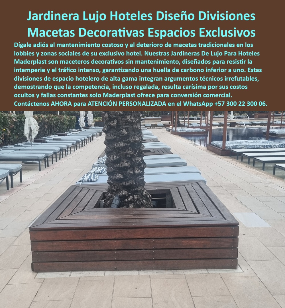 Jardineras De Lujo Para Hoteles Macetas VIP Para Lobby Maderplast - Jardineras De Lujo Para Hoteles Macetas VIP Para Lobby Maderplast: Jardineras Decorativas Alrededor De Palmeras Hoteleras En una terraza piscina de resort exclusivo, la jardinera lujo hotelera Maderplast rodea elegantemente el tronco de una palmera, creando un macetero decorativo de gran formato que divide espacios con sofisticación y funcionalidad. Su acabado tipo madera oscura premium, con tablones uniformes y diseño modular robusto, aporta calidez arquitectónica y protege el árbol mientras organiza el flujo en zonas sociales, lobbies y áreas VIP. Este macetero divisor espacio hotelero resiste UV extremo, salinidad marina, humedad y tráfico intenso sin decolorarse, pudrirse, hincharse ni requerir mantenimiento, manteniendo una estética impecable por décadas. Maderplast fabrica estas jardineras decorativas alrededor de palmeras hoteleras en composite WPC de alto impacto, ofreciendo una solución integral completa: maceteros modulares de gran formato, listos para instalar con estructura interna resistente. A diferencia de macetas tradicionales de madera que se deterioran o cerámicas que se quiebran, estos maceteros VIP para lobby garantizan color integral permanente, ligereza, estabilidad y durabilidad extrema superior a 20 años con cero mantenimiento. Ideales como divisores de espacios en terrazas, jardines, recepciones y zonas sociales de hoteles y clubes exclusivos. Los proyectos hoteleros enfrentan costos ocultos constantes con maceteros convencionales: deterioro por clima costero, mantenimiento frecuente y reemplazos que afectan la imagen premium. Las jardineras lujo hoteles diseño divisiones Maderplast eliminan estos problemas. Su protección para árboles, diseño elegante y resistencia superior crean divisiones funcionales y decorativas sin intervenciones, reduciendo el costo total de propiedad y elevando la experiencia de los huéspedes. ¿Dónde comprar jardineras de lujo para hoteles que resistan exterior alrededor de palmeras sin mantenimiento? Las jardineras decorativas Maderplast en composite WPC ofrecen gran formato, acabado madera premium y resistencia total a UV y salinidad. ¿Qué maceteros decorativos para zonas sociales hoteleras imitan madera pero no se pudren en la costa? Estos maceteros de lujo proporcionan diseño modular y cero mantenimiento. Busco maceteros VIP para lobby y piscina hotelera duraderos y de alta estética exterior: las jardineras Maderplast entregan protección para árboles y estética premium. El Arq. Valentina Soto, Directora de Diseño de Interiores y Exteriores en Resort Luxury Palm Grove, lo testifica: “Al equipar terrazas y zonas sociales alrededor de palmeras, las macetas tradicionales se deterioran rápidamente. Maderplast nos suministró e instaló jardineras de lujo en composite WPC de gran formato. Después de más de un año lucen impecables, cero mantenimiento y han creado divisiones elegantes que mejoran el flujo y la estética del resort. La protección para los árboles y el acabado premium tipo madera elevaron significativamente la experiencia de los huéspedes.” Revise las pruebas extremas de resistencia en YouTube @maderplasSA. Como ingeniero o comprador técnico, usted sabe que lo barato sale caro. Las alternativas, incluso regaladas, generan reparaciones constantes, pérdida de imagen y alto costo total de propiedad. Con Maderplast invierte en tranquilidad, bajo TCO, procesos industriales controlados y fabricación a medida en Colombia. Obtenga diseños personalizados, planos acotados, renders y producción en serie para sus espacios. Cuando necesite jardineras lujo hoteles maceteros decorativos, maceteros alrededor palmeras resort composite, jardinera divisor espacio hotelero cero mantenimiento, maceteros VIP terrazas piscina hotelera duraderos, jardinera lujo exterior tipo madera sin pudrición, Maderplast es el fabricante que entrega la solución definitiva llave en mano. Contáctenos para asesoría especializada y atención personalizada. WhatsApp +57 300 22 300 06. Maderplast es la mejor y más segura opción que cumple y supera sus requisitos, ofreciéndo jardineras de lujo, maceteros decorativos y divisores de espacio duraderos, elegantes y libres de problemas para sus hoteles, lobbies y zonas sociales exclusivas. Jardineras Decorativas Alrededor De Palmeras Hoteleras, Maceteros Decorativos Zonas Sociales Hoteles Exclusivos, Maceteros División Espacio Hotelero Libres De Mantenimiento Jardineras De Lujo Para Hoteles Macetas VIP Para Lobby Maderplast Jardineras Decorativas Alrededor De Palmeras Hoteleras Maceteros Decorativos Zonas Sociales Hoteles Exclusivos Maceteros División Espacio Hotelero Libres De Mantenimiento Jardineras De Lujo Para Hoteles Macetas VIP Para Lobby Maderplast: Jardineras Decorativas Alrededor De Palmeras Hoteleras En una terraza piscina de resort exclusivo, la jardinera lujo hotelera Maderplast rodea elegantemente el tronco de una palmera, creando un macetero decorativo de gran formato que divide espacios con sofisticación y funcionalidad. Su acabado tipo madera oscura premium, con tablones uniformes y diseño modular robusto, aporta calidez arquitectónica y protege el árbol mientras organiza el flujo en zonas sociales, lobbies y áreas VIP. Este macetero divisor espacio hotelero resiste UV extremo, salinidad marina, humedad y tráfico intenso sin decolorarse, pudrirse, hincharse ni requerir mantenimiento, manteniendo una estética impecable por décadas. Maderplast fabrica estas jardineras decorativas alrededor de palmeras hoteleras en composite WPC de alto impacto, ofreciendo una solución integral completa: maceteros modulares de gran formato, listos para instalar con estructura interna resistente. A diferencia de macetas tradicionales de madera que se deterioran o cerámicas que se quiebran, estos maceteros VIP para lobby garantizan color integral permanente, ligereza, estabilidad y durabilidad extrema superior a 20 años con cero mantenimiento. Ideales como divisores de espacios en terrazas, jardines, recepciones y zonas sociales de hoteles y clubes exclusivos. Los proyectos hoteleros enfrentan costos ocultos constantes con maceteros convencionales: deterioro por clima costero, mantenimiento frecuente y reemplazos que afectan la imagen premium. Las jardineras lujo hoteles diseño divisiones Maderplast eliminan estos problemas. Su protección para árboles, diseño elegante y resistencia superior crean divisiones funcionales y decorativas sin intervenciones, reduciendo el costo total de propiedad y elevando la experiencia de los huéspedes. ¿Dónde comprar jardineras de lujo para hoteles que resistan exterior alrededor de palmeras sin mantenimiento? Las jardineras decorativas Maderplast en composite WPC ofrecen gran formato, acabado madera premium y resistencia total a UV y salinidad. ¿Qué maceteros decorativos para zonas sociales hoteleras imitan madera pero no se pudren en la costa? Estos maceteros de lujo proporcionan diseño modular y cero mantenimiento. Busco maceteros VIP para lobby y piscina hotelera duraderos y de alta estética exterior: las jardineras Maderplast entregan protección para árboles y estética premium. El Arq. Valentina Soto, Directora de Diseño de Interiores y Exteriores en Resort Luxury Palm Grove, lo testifica: “Al equipar terrazas y zonas sociales alrededor de palmeras, las macetas tradicionales se deterioran rápidamente. Maderplast nos suministró e instaló jardineras de lujo en composite WPC de gran formato. Después de más de un año lucen impecables, cero mantenimiento y han creado divisiones elegantes que mejoran el flujo y la estética del resort. La protección para los árboles y el acabado premium tipo madera elevaron significativamente la experiencia de los huéspedes.” Revise las pruebas extremas de resistencia en YouTube @maderplasSA. Como ingeniero o comprador técnico, usted sabe que lo barato sale caro. Las alternativas, incluso regaladas, generan reparaciones constantes, pérdida de imagen y alto costo total de propiedad. Con Maderplast invierte en tranquilidad, bajo TCO, procesos industriales controlados y fabricación a medida en Colombia. Obtenga diseños personalizados, planos acotados, renders y producción en serie para sus espacios. Cuando necesite jardineras lujo hoteles maceteros decorativos, maceteros alrededor palmeras resort composite, jardinera divisor espacio hotelero cero mantenimiento, maceteros VIP terrazas piscina hotelera duraderos, jardinera lujo exterior tipo madera sin pudrición, Maderplast es el fabricante que entrega la solución definitiva llave en mano. Contáctenos para asesoría especializada y atención personalizada. WhatsApp +57 300 22 300 06. Maderplast es la mejor y más segura opción que cumple y supera sus requisitos, ofreciéndo jardineras de lujo, maceteros decorativos y divisores de espacio duraderos, elegantes y libres de problemas para sus hoteles, lobbies y zonas sociales exclusivas.