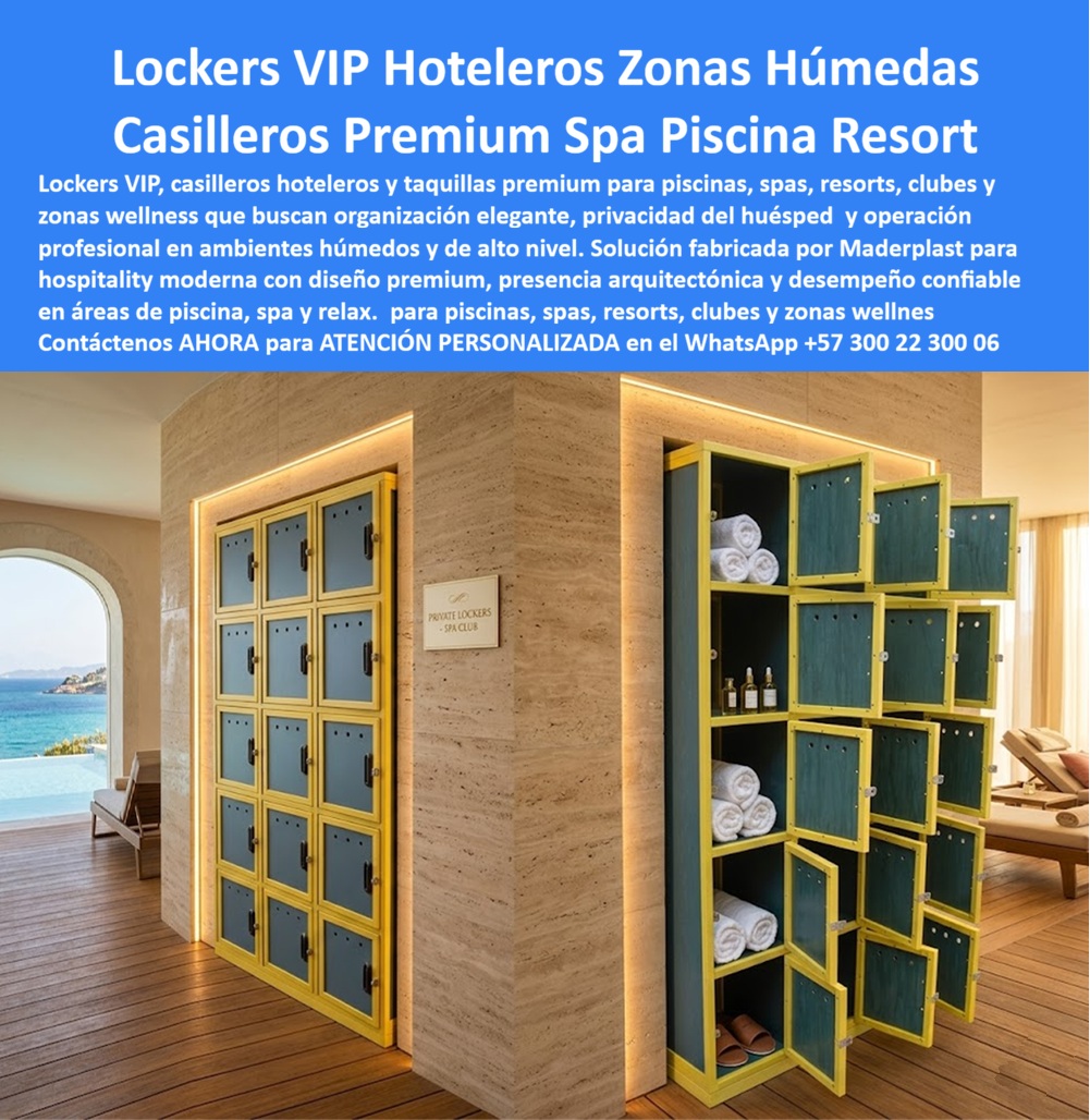 Locker Lujo VIP Hotelero Casillero Zonas Humedas Maderplast - Lockers VIP Hoteleros Zonas Húmedas — Casilleros Premium Spa Piscina Resort Impermeables Inoxidables Dos módulos de casilleros en esquina con puertas verde azulado y marco estructural amarillo dorado ocupan la recepción del spa club: herrajes con cerradura individual, interior con toallas blancas enrolladas, amenities y sandalias ordenadas, iluminación cálida empotrada, revestimiento travertino y vista al mar al fondo — la placa dorada "Private Lockers – Spa Club" completa una instalación que transmite exactamente lo que un huésped de cinco estrellas espera: privacidad, orden y confianza. Ni una puerta que no cierra, ni un herraje oxidado, ni una mancha oscura de humedad en ninguna esquina. Eso es lo que Maderplast fabrica en casilleros hoteleros para zonas húmedas: mobiliario de madera plástica de alto impacto que resuelve el problema que el melamínico y el aglomerado nunca logran resolver en ambientes de spa, piscina y wellness de uso intensivo. El problema del locker convencional en una zona húmeda hotelera es predecible y documentado: la melamina con estructura metálica absorbe vapor en las juntas, hincha las puertas en 10 a 14 meses de operación, oxida los herrajes y genera manchas oscuras en las esquinas por acumulación de humedad. En un spa de cinco estrellas donde el huésped deposita documentos, dispositivos y objetos de valor, un casillero con puerta que no cierra correctamente no es un problema de mantenimiento — es una queja de confianza, una reseña negativa y un pasivo operativo que compromete la percepción de lujo de toda la instalación. Los lockers VIP de Maderplast en madera plástica WPC alta densidad eliminan ese ciclo de deterioro desde la composición del material: 100% impermeables, inoxidables, resistentes a humedad constante, vapor, cloro, salinidad y uso intensivo turístico diario — no se hinchan, no se corroen, no se pudren y mantienen su color integral personalizable sin pintura superficial que se descascare durante más de 20 años con garantía certificada. Las puertas cierran con precisión el primer día y siguen cerrando con la misma precisión después de años de operación en ambiente de alta humedad. Los herrajes en perfil plástico estructural o metálico complementan el sistema sin puntos de oxidación. La configuración modular — en esquina, lineal, de piso a techo o en alturas mixtas — se fabrica sobre plano exacto del espacio disponible, con colores corporativos personalizados que integran el mobiliario al diseño arquitectónico del proyecto. Patricia Londoño, Directora de Experiencia al Huésped del Hotel Spa Arrecife Royal, lo documenta con precisión: "Los lockers en melamina llevaban 14 meses instalados y ya tenían puertas hinchadas que no cerraban bien, herrajes oxidados y manchas de humedad en las esquinas. En un spa de cinco estrellas donde los huéspedes dejan objetos de valor, eso es un problema de confianza." Ningún proveedor convencional ofreció una solución real hasta que contactó a Maderplast. "Fabricaron sobre plano, con los colores exactos que necesitábamos — verde azulado y dorado — sin pintura, sin estructura metálica que oxide, sin aglomerado que absorba humedad." Desde la instalación, cero quejas, cero puertas atascadas, cero intervenciones de mantenimiento. "Los huéspedes los fotografían como parte de la experiencia premium del spa. Hoy Maderplast es el proveedor específico para cualquier mueble en zona húmeda de nuestros proyectos." La evidencia técnica que respalda esa especificación está en youtube.com/@maderplasSA. Cuando se trata de lockers VIP, casilleros y taquillas para spa, piscina, vestuario y zonas wellness en hospitality de alto nivel, Maderplast es el fabricante colombiano con más de 30 años de trayectoria que entrega la solución completa: cotización, diseño sobre plano, colores corporativos personalizados y producción en serie llave en mano. Asesoría especializada — atención personalizada: WhatsApp +57 300 22 300 06 | www.maderplast.com Casilleros Hoteleros Exteriores Multicolor Plástico Fuerte Libre Corrosión Garantizados, Taquillas Locker Lujo Hotel Piscina Resistente Humedad Duraderas, Zona Lockers Plásticos Locker Lujo VIP Hotelero Casillero Zonas Humedas Maderplast Casilleros Hoteleros Exteriores Multicolor Plástico Fuerte Libre Corrosión Garantizados Taquillas Locker Lujo Hotel Piscina Resistente Humedad Duraderas Zona Lockers Plásticos Lockers VIP Hoteleros Zonas Húmedas — Casilleros Premium Spa Piscina Resort Impermeables Inoxidables Dos módulos de casilleros en esquina con puertas verde azulado y marco estructural amarillo dorado ocupan la recepción del spa club: herrajes con cerradura individual, interior con toallas blancas enrolladas, amenities y sandalias ordenadas, iluminación cálida empotrada, revestimiento travertino y vista al mar al fondo — la placa dorada "Private Lockers – Spa Club" completa una instalación que transmite exactamente lo que un huésped de cinco estrellas espera: privacidad, orden y confianza. Ni una puerta que no cierra, ni un herraje oxidado, ni una mancha oscura de humedad en ninguna esquina. Eso es lo que Maderplast fabrica en casilleros hoteleros para zonas húmedas: mobiliario de madera plástica de alto impacto que resuelve el problema que el melamínico y el aglomerado nunca logran resolver en ambientes de spa, piscina y wellness de uso intensivo. El problema del locker convencional en una zona húmeda hotelera es predecible y documentado: la melamina con estructura metálica absorbe vapor en las juntas, hincha las puertas en 10 a 14 meses de operación, oxida los herrajes y genera manchas oscuras en las esquinas por acumulación de humedad. En un spa de cinco estrellas donde el huésped deposita documentos, dispositivos y objetos de valor, un casillero con puerta que no cierra correctamente no es un problema de mantenimiento — es una queja de confianza, una reseña negativa y un pasivo operativo que compromete la percepción de lujo de toda la instalación. Los lockers VIP de Maderplast en madera plástica WPC alta densidad eliminan ese ciclo de deterioro desde la composición del material: 100% impermeables, inoxidables, resistentes a humedad constante, vapor, cloro, salinidad y uso intensivo turístico diario — no se hinchan, no se corroen, no se pudren y mantienen su color integral personalizable sin pintura superficial que se descascare durante más de 20 años con garantía certificada. Las puertas cierran con precisión el primer día y siguen cerrando con la misma precisión después de años de operación en ambiente de alta humedad. Los herrajes en perfil plástico estructural o metálico complementan el sistema sin puntos de oxidación. La configuración modular — en esquina, lineal, de piso a techo o en alturas mixtas — se fabrica sobre plano exacto del espacio disponible, con colores corporativos personalizados que integran el mobiliario al diseño arquitectónico del proyecto. Patricia Londoño, Directora de Experiencia al Huésped del Hotel Spa Arrecife Royal, lo documenta con precisión: "Los lockers en melamina llevaban 14 meses instalados y ya tenían puertas hinchadas que no cerraban bien, herrajes oxidados y manchas de humedad en las esquinas. En un spa de cinco estrellas donde los huéspedes dejan objetos de valor, eso es un problema de confianza." Ningún proveedor convencional ofreció una solución real hasta que contactó a Maderplast. "Fabricaron sobre plano, con los colores exactos que necesitábamos — verde azulado y dorado — sin pintura, sin estructura metálica que oxide, sin aglomerado que absorba humedad." Desde la instalación, cero quejas, cero puertas atascadas, cero intervenciones de mantenimiento. "Los huéspedes los fotografían como parte de la experiencia premium del spa. Hoy Maderplast es el proveedor específico para cualquier mueble en zona húmeda de nuestros proyectos." La evidencia técnica que respalda esa especificación está en youtube.com/@maderplasSA. Cuando se trata de lockers VIP, casilleros y taquillas para spa, piscina, vestuario y zonas wellness en hospitality de alto nivel, Maderplast es el fabricante colombiano con más de 30 años de trayectoria que entrega la solución completa: cotización, diseño sobre plano, colores corporativos personalizados y producción en serie llave en mano. Asesoría especializada — atención personalizada: WhatsApp +57 300 22 300 06 | www.maderplast.com