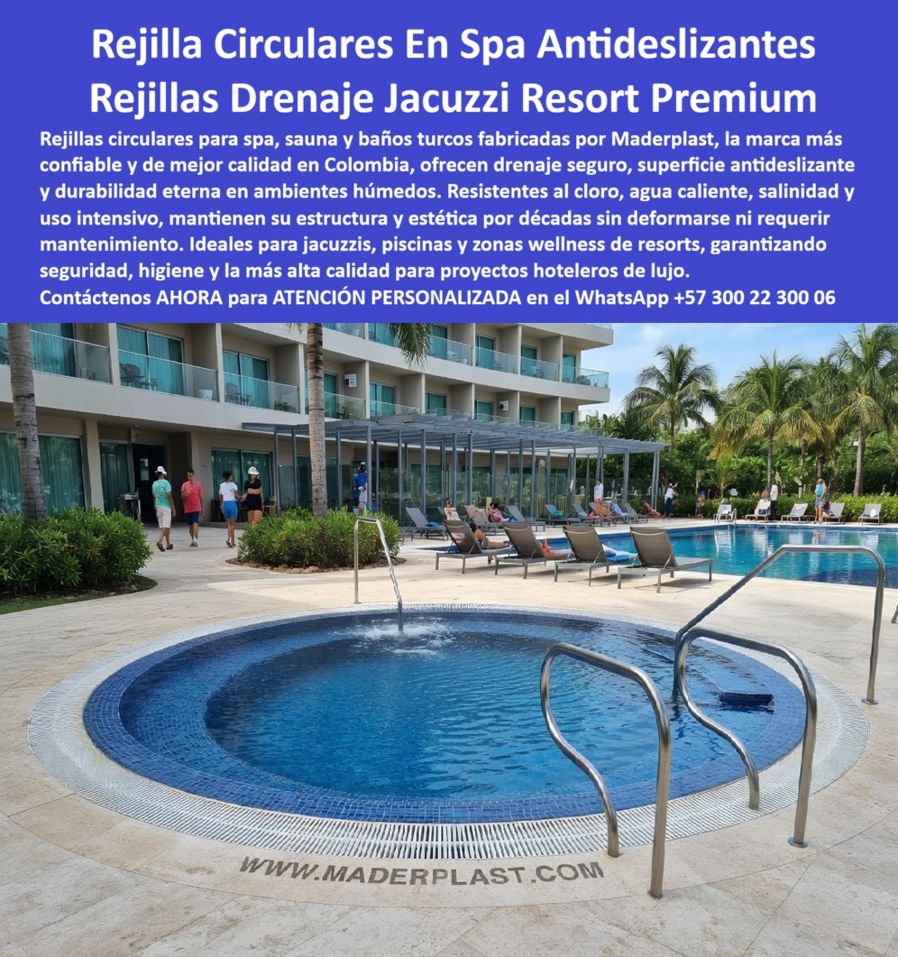 Rejillas Circulares Para Spa Sauna Y Baños Turcos Rejilla Maderplast - Borde Jacuzzi Antideslizante Deck Exterior — Pisos Spa Tipo Madera Resistentes Humedad Cloro y UV Tres jacuzzis circulares empotrados en una plataforma deck color caoba cálido: tablones de veta fina horizontal cubren toda la superficie incluyendo bordes curvos perimetrales perfectamente adaptados a cada jacuzzi, drenaje lineal integrado visible, sombrillas azules, huéspedes caminando descalzos con total confianza sobre la superficie mojada — cabaña palapa al fondo y vegetación tropical enmarcando un spa exterior de resort que transmite confort premium desde el primer paso. Ese piso cálido al tacto que no resbala bajo salpicaduras constantes, no se astilla bajo pisada descalza y no se deteriora con cloro, humedad permanente ni sol intenso es exactamente lo que Maderplast fabrica para bordes de jacuzzi y áreas húmedas exteriores hoteleras. El argumento técnico más importante en un área de spa exterior no es estético — es de seguridad y responsabilidad operativa. Un tablón astillado alrededor de un jacuzzi no es un problema de mantenimiento: es un incidente documentable, una reclamación de huésped y una responsabilidad legal para el establecimiento. La madera natural tratada en zonas de alta exposición a cloro y humedad constante pierde su impregnación protectora en 12 a 18 meses, desarrolla astillas progresivas en los bordes de corte, levanta tablones por ciclos de expansión-contracción y genera superficies resbaladizas bajo salpicaduras que son exactamente el escenario de mayor riesgo de caída en cualquier instalación hotelera. Eso no es un costo de mantenimiento — es un pasivo operativo que Maderplast elimina de forma definitiva. El deck WPC alta densidad de Maderplast para spas, saunas y áreas de jacuzzi exterior resuelve simultáneamente el problema estético, el técnico y el de seguridad: antideslizante certificado en mojado bajo salpicaduras y tráfico descalzo intenso, 100% impermeable, resistente a cloro, salinidad, UV extremo y humedad constante — no se astilla, no se deforma, no se pudre, cálido al tacto incluso bajo sol directo y con drenaje lineal integrado que evacúa el agua de forma eficiente sin acumulación. El color integral caoba se mantiene sin pintura durante más de 20 años de garantía. La fabricación curva sobre plano exacto garantiza que cada borde perimetral se adapte con precisión milimétrica a la geometría de cada jacuzzi — sin improvisación en obra, sin ajustes de última hora, sin juntas mal alineadas que acumulen humedad y generen puntos de deterioro. La estructura soporte debajo del deck — vigas y durmientes fabricados también por Maderplast en madera plástica anticorrosiva — completa el sistema: inoxidable, anti-pudrición, libre de mantenimiento independientemente del nivel de humedad del sustrato o la proximidad al mar. Diana Marcela Ríos, Directora de Operaciones del Resort Termales del Pacífico, lo documenta con precisión: "En 18 meses teníamos tablones astillados que lastimaban pies descalzos, superficie resbalosa y dos huéspedes con incidentes reportados. La gerencia exigía una solución definitiva." Después de instalar el sistema integral Maderplast con bordes curvos fabricados sobre plano exacto de cada jacuzzi — dos años completos sin un solo incidente de resbalamiento, sin una astilla, sin ninguna intervención de mantenimiento. "El costo lo recuperamos en el primer año con lo que dejamos de gastar en reparaciones. Y cero incidentes de seguridad — eso no tiene precio para un resort." La evidencia técnica completa está disponible en youtube.com/@maderplasSA. Maderplast, fabricante colombiano con más de 30 años de trayectoria en plásticos técnicos de alto rendimiento, entrega el sistema deck completo para spas y jacuzzis exteriores llave en mano: cotización, diseño curvo sobre plano, renders y producción en serie. Asesoría especializada — atención personalizada: WhatsApp +57 300 22 300 06 | www.maderplast.com Rejillas De Fondo Baños Acuáticos Alta Durabilidad Eterna, Rejilla Redonda Spa Drenaje Seguro Antideslizante, Rejillas Filtrantes Jacuzzi Resort Uso Intensivo, Rejillas Rejillas Circulares Para Spa Sauna Y Baños Turcos Rejilla Maderplast Rejillas De Fondo Baños Acuáticos Alta Durabilidad Eterna Rejilla Redonda Spa Drenaje Seguro Antideslizante Rejillas Filtrantes Jacuzzi Resort Uso Intensivo Rejillas Borde Jacuzzi Antideslizante Deck Exterior — Pisos Spa Tipo Madera Resistentes Humedad Cloro y UV Tres jacuzzis circulares empotrados en una plataforma deck color caoba cálido: tablones de veta fina horizontal cubren toda la superficie incluyendo bordes curvos perimetrales perfectamente adaptados a cada jacuzzi, drenaje lineal integrado visible, sombrillas azules, huéspedes caminando descalzos con total confianza sobre la superficie mojada — cabaña palapa al fondo y vegetación tropical enmarcando un spa exterior de resort que transmite confort premium desde el primer paso. Ese piso cálido al tacto que no resbala bajo salpicaduras constantes, no se astilla bajo pisada descalza y no se deteriora con cloro, humedad permanente ni sol intenso es exactamente lo que Maderplast fabrica para bordes de jacuzzi y áreas húmedas exteriores hoteleras. El argumento técnico más importante en un área de spa exterior no es estético — es de seguridad y responsabilidad operativa. Un tablón astillado alrededor de un jacuzzi no es un problema de mantenimiento: es un incidente documentable, una reclamación de huésped y una responsabilidad legal para el establecimiento. La madera natural tratada en zonas de alta exposición a cloro y humedad constante pierde su impregnación protectora en 12 a 18 meses, desarrolla astillas progresivas en los bordes de corte, levanta tablones por ciclos de expansión-contracción y genera superficies resbaladizas bajo salpicaduras que son exactamente el escenario de mayor riesgo de caída en cualquier instalación hotelera. Eso no es un costo de mantenimiento — es un pasivo operativo que Maderplast elimina de forma definitiva. El deck WPC alta densidad de Maderplast para spas, saunas y áreas de jacuzzi exterior resuelve simultáneamente el problema estético, el técnico y el de seguridad: antideslizante certificado en mojado bajo salpicaduras y tráfico descalzo intenso, 100% impermeable, resistente a cloro, salinidad, UV extremo y humedad constante — no se astilla, no se deforma, no se pudre, cálido al tacto incluso bajo sol directo y con drenaje lineal integrado que evacúa el agua de forma eficiente sin acumulación. El color integral caoba se mantiene sin pintura durante más de 20 años de garantía. La fabricación curva sobre plano exacto garantiza que cada borde perimetral se adapte con precisión milimétrica a la geometría de cada jacuzzi — sin improvisación en obra, sin ajustes de última hora, sin juntas mal alineadas que acumulen humedad y generen puntos de deterioro. La estructura soporte debajo del deck — vigas y durmientes fabricados también por Maderplast en madera plástica anticorrosiva — completa el sistema: inoxidable, anti-pudrición, libre de mantenimiento independientemente del nivel de humedad del sustrato o la proximidad al mar. Diana Marcela Ríos, Directora de Operaciones del Resort Termales del Pacífico, lo documenta con precisión: "En 18 meses teníamos tablones astillados que lastimaban pies descalzos, superficie resbalosa y dos huéspedes con incidentes reportados. La gerencia exigía una solución definitiva." Después de instalar el sistema integral Maderplast con bordes curvos fabricados sobre plano exacto de cada jacuzzi — dos años completos sin un solo incidente de resbalamiento, sin una astilla, sin ninguna intervención de mantenimiento. "El costo lo recuperamos en el primer año con lo que dejamos de gastar en reparaciones. Y cero incidentes de seguridad — eso no tiene precio para un resort." La evidencia técnica completa está disponible en youtube.com/@maderplasSA. Maderplast, fabricante colombiano con más de 30 años de trayectoria en plásticos técnicos de alto rendimiento, entrega el sistema deck completo para spas y jacuzzis exteriores llave en mano: cotización, diseño curvo sobre plano, renders y producción en serie. Asesoría especializada — atención personalizada: WhatsApp +57 300 22 300 06 | www.maderplast.com