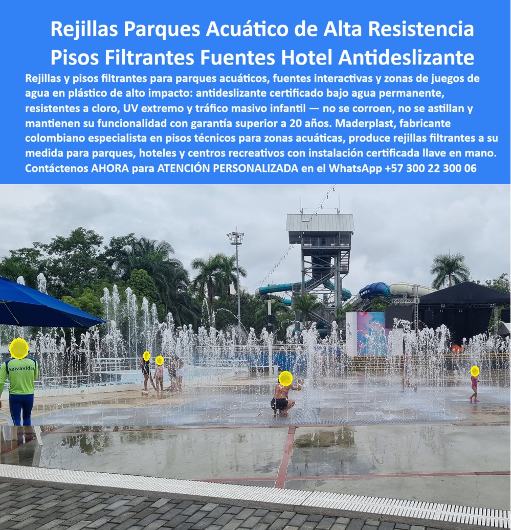 Rejillas Filtrantes Alta Resistencia Cloro Sol Humedad Filtros Maderplast - Rejillas Parques Acuáticos Alta Resistencia — Pisos Filtrantes Fuentes Hotel Antideslizante Certificado Una plataforma de 280 metros cuadrados completamente inundada por jets de agua a presión: niños corriendo descalzos en todas direcciones sobre rejilla gris claro con drenaje perimetral lineal visible al borde, el salvavidas de chaleco amarillo supervisando desde el lateral, torres de toboganes y palmeras al fondo — la superficie completamente mojada y en uso masivo simultáneo sin que nadie resbale, sin que nadie se corte, sin una zona señalizada como riesgo. Esa plataforma funcionando así con 600 niños descalzos diarios bajo jets de presión y cloro permanente no es resultado del azar — es el resultado de especificar el material correcto desde el primer día. Maderplast fabrica estos pisos filtrantes y rejillas para parques acuáticos, fuentes interactivas y zonas de juegos de agua en madera plástica de alto impacto: la seguridad activa más confiable y rentable del mercado para zonas acuáticas de alta afluencia. El argumento técnico y legal que cierra la decisión de compra en una zona de fuentes interactivas infantiles no es el precio del metro cuadrado de piso — es la pregunta que ningún director técnico de parque acuático quiere responder ante un abogado: ¿qué documentación respalda que el piso instalado era el adecuado para uso infantil descalzo bajo agua permanente y jets de presión? La rejilla metálica pintada desarrolla bordes oxidados expuestos cuando el anticorrosivo falla — y falla invariablemente en el ciclo cloro-calor-humedad de operación diaria. Un borde oxidado en una zona donde corren niños descalzos es un incidente documentable, una responsabilidad legal directa del operador y un costo de litigio que supera en múltiplos cualquier ahorro inicial en el material. Ese riesgo no se gestiona con mantenimiento preventivo — se elimina cambiando el material. El piso filtrante de Maderplast en madera plástica de alto impacto elimina ese riesgo desde la composición del material: antideslizante certificado bajo agua permanente y jets de presión, sin aristas cortantes posibles por la naturaleza no metálica del material, 100% inoxidable, resistente a cloro, UV extremo, tráfico masivo infantil diario y limpieza química agresiva — sin deformación térmica, sin astillado, sin oxidación en ningún punto de la superficie durante más de 20 años de garantía certificada. El drenaje perimetral lineal integrado evacúa el volumen de agua de los chorros eficientemente sin acumulación que genere deslizamiento. La fabricación sobre plano exacto de la plataforma incluye los puntos de emergencia de los chorros, las cotas de drenaje y cualquier geometría irregular del diseño — fabricación a medida, instalación llave en mano, cero improvisación en obra. Mauricio Alejandro Ríos, Director Técnico del Parque Acuático Splash Caribe, lo documenta con los números que cierran el argumento sin lugar a debate: plataforma original en rejilla metálica pintada, tres incidentes de corte documentados en 14 meses por bordes oxidados expuestos, 22 millones anuales en repintado anticorrosivo y reposición de módulos. "En una zona donde los niños corren descalzos bajo jets de agua a presión, un borde oxidado no es un problema de mantenimiento — es un problema de seguridad y responsabilidad legal. Necesitaba eliminarlo definitivamente, no parchearlo." Después de instalar el piso filtrante Maderplast: cero incidentes de seguridad, cero oxidación, cero intervención de mantenimiento desde el primer día. "Lo que más valoro no es el ahorro económico — es que esa zona ya no me genera riesgo legal." La evidencia técnica que respaldó esa decisión está en youtube.com/@maderplasSA — pruebas de laboratorio extremas que ningún proveedor convencional presenta antes de firmar. Cuando se trata de pisos filtrantes, rejillas antideslizantes y superficies técnicas para fuentes interactivas, zonas splash, playas tipo hotel y parques acuáticos donde la seguridad infantil es responsabilidad legal del operador, Maderplast es el fabricante colombiano con más de 30 años de trayectoria: planos exactos, fabricación certificada y entrega llave en mano. Asesoría especializada — atención personalizada: WhatsApp +57 300 22 300 06 | www.maderplast.com Piso Filtrante Para Hoteles Antideslizante Sin Corrosión, Rejillas Piso Iluminado Fuentes Piscina Hotelera Bajo Mantenimiento, Rejillas Alta Resistencia Tipo Playas Rejillas Filtrantes Alta Resistencia Cloro Sol Humedad Filtros Maderplast Piso Filtrante Para Hoteles Antideslizante Sin Corrosión Rejillas Piso Iluminado Fuentes Piscina Hotelera Bajo Mantenimiento Rejillas Alta Resistencia Tipo Playas Rejillas Parques Acuáticos Alta Resistencia — Pisos Filtrantes Fuentes Hotel Antideslizante Certificado Una plataforma de 280 metros cuadrados completamente inundada por jets de agua a presión: niños corriendo descalzos en todas direcciones sobre rejilla gris claro con drenaje perimetral lineal visible al borde, el salvavidas de chaleco amarillo supervisando desde el lateral, torres de toboganes y palmeras al fondo — la superficie completamente mojada y en uso masivo simultáneo sin que nadie resbale, sin que nadie se corte, sin una zona señalizada como riesgo. Esa plataforma funcionando así con 600 niños descalzos diarios bajo jets de presión y cloro permanente no es resultado del azar — es el resultado de especificar el material correcto desde el primer día. Maderplast fabrica estos pisos filtrantes y rejillas para parques acuáticos, fuentes interactivas y zonas de juegos de agua en madera plástica de alto impacto: la seguridad activa más confiable y rentable del mercado para zonas acuáticas de alta afluencia. El argumento técnico y legal que cierra la decisión de compra en una zona de fuentes interactivas infantiles no es el precio del metro cuadrado de piso — es la pregunta que ningún director técnico de parque acuático quiere responder ante un abogado: ¿qué documentación respalda que el piso instalado era el adecuado para uso infantil descalzo bajo agua permanente y jets de presión? La rejilla metálica pintada desarrolla bordes oxidados expuestos cuando el anticorrosivo falla — y falla invariablemente en el ciclo cloro-calor-humedad de operación diaria. Un borde oxidado en una zona donde corren niños descalzos es un incidente documentable, una responsabilidad legal directa del operador y un costo de litigio que supera en múltiplos cualquier ahorro inicial en el material. Ese riesgo no se gestiona con mantenimiento preventivo — se elimina cambiando el material. El piso filtrante de Maderplast en madera plástica de alto impacto elimina ese riesgo desde la composición del material: antideslizante certificado bajo agua permanente y jets de presión, sin aristas cortantes posibles por la naturaleza no metálica del material, 100% inoxidable, resistente a cloro, UV extremo, tráfico masivo infantil diario y limpieza química agresiva — sin deformación térmica, sin astillado, sin oxidación en ningún punto de la superficie durante más de 20 años de garantía certificada. El drenaje perimetral lineal integrado evacúa el volumen de agua de los chorros eficientemente sin acumulación que genere deslizamiento. La fabricación sobre plano exacto de la plataforma incluye los puntos de emergencia de los chorros, las cotas de drenaje y cualquier geometría irregular del diseño — fabricación a medida, instalación llave en mano, cero improvisación en obra. Mauricio Alejandro Ríos, Director Técnico del Parque Acuático Splash Caribe, lo documenta con los números que cierran el argumento sin lugar a debate: plataforma original en rejilla metálica pintada, tres incidentes de corte documentados en 14 meses por bordes oxidados expuestos, 22 millones anuales en repintado anticorrosivo y reposición de módulos. "En una zona donde los niños corren descalzos bajo jets de agua a presión, un borde oxidado no es un problema de mantenimiento — es un problema de seguridad y responsabilidad legal. Necesitaba eliminarlo definitivamente, no parchearlo." Después de instalar el piso filtrante Maderplast: cero incidentes de seguridad, cero oxidación, cero intervención de mantenimiento desde el primer día. "Lo que más valoro no es el ahorro económico — es que esa zona ya no me genera riesgo legal." La evidencia técnica que respaldó esa decisión está en youtube.com/@maderplasSA — pruebas de laboratorio extremas que ningún proveedor convencional presenta antes de firmar. Cuando se trata de pisos filtrantes, rejillas antideslizantes y superficies técnicas para fuentes interactivas, zonas splash, playas tipo hotel y parques acuáticos donde la seguridad infantil es responsabilidad legal del operador, Maderplast es el fabricante colombiano con más de 30 años de trayectoria: planos exactos, fabricación certificada y entrega llave en mano. Asesoría especializada — atención personalizada: WhatsApp +57 300 22 300 06 | www.maderplast.com