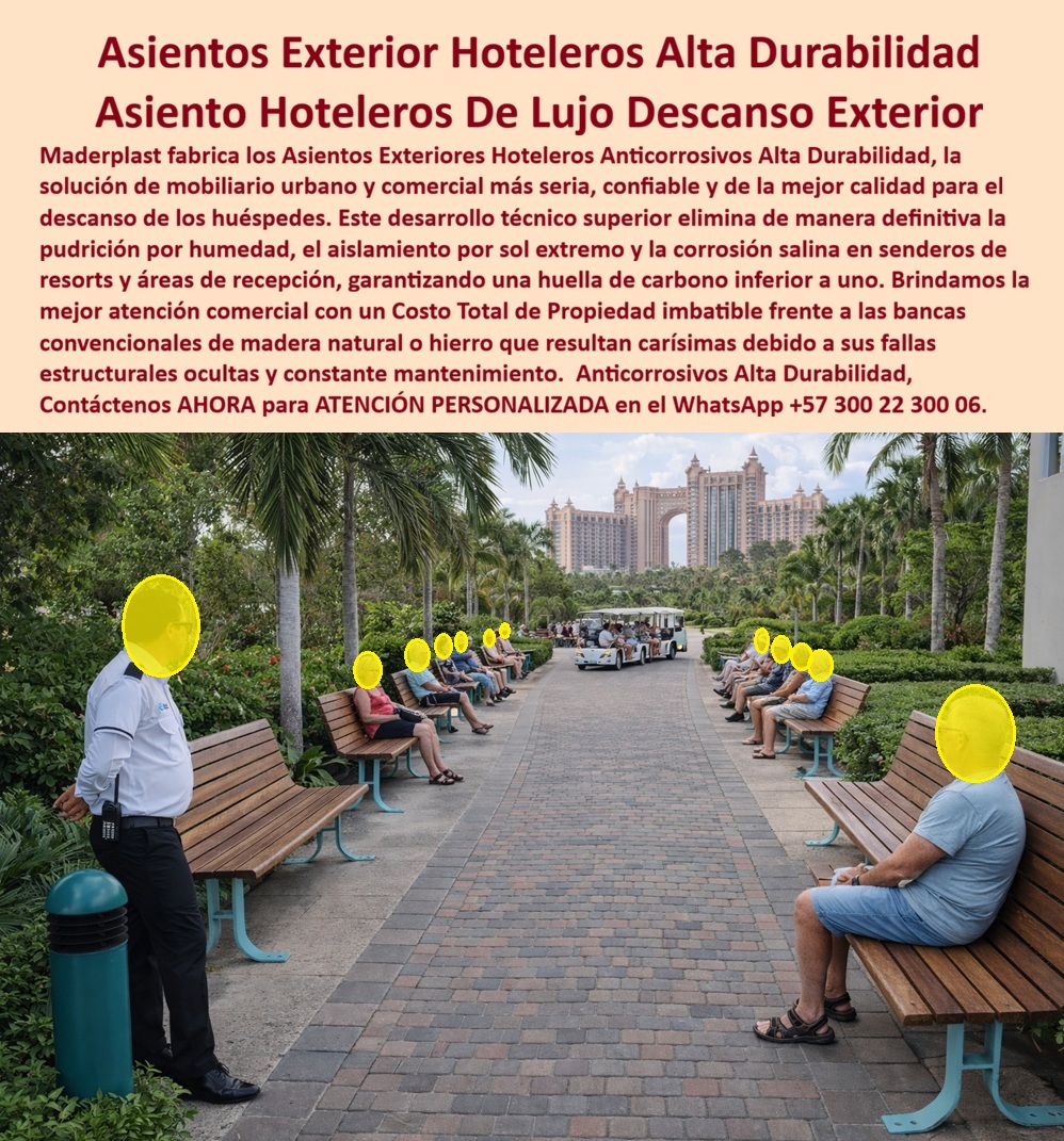 Sillas De Exterior Elegantes Senderos Hoteleros Y Parques Maderplast - Asientos Exterior Hoteleros Alta Durabilidad — Bancas Lujo Descanso Exterior Senderos Resort Anticorrosivas Un sendero arborizado de palmeras tropicales se extiende simétricamente hacia el gran resort al fondo: bancas de tablones caoba cálido con estructura troquelada turquesa alineadas a ambos lados, huéspedes sentados con total comodidad mientras el carrito eléctrico avanza al fondo — cuatro tablones de asiento, tres de respaldo, patas curvas de anclaje firme al adoquín, ni un tablón astillado, ni una estructura oxidada, ni un elemento descascarado. Esa imagen de sendero exterior impecable bajo sol caribeño directo, con mobiliario que transmite la misma calidad del hotel al fondo, no se sostiene con madera natural ni con hierro pintado — se sostiene con la ingeniería de materiales que Maderplast aplica a cada banco y asiento exterior hotelero que fabrica. El problema del mobiliario exterior en un resort de gran escala no es una banca deteriorada — son doscientas cuarenta bancas deterioradas simultáneamente y el presupuesto operativo que ese deterioro consume cada año sin resolver el problema de fondo. La madera natural exige lijado y barnizado cada seis meses en clima tropical; el hierro pintado muestra óxido antes del primer año en ambiente salino costero; el composite importado de baja densidad se deforma con el calor extremo del mediodía caribeño. Tres materiales, el mismo ciclo: mantenimiento permanente, imagen por debajo del estándar de lujo y un costo total de propiedad que multiplica el precio inicial por cuatro antes de los cinco años. Ese ciclo tiene un nombre técnico preciso: inversión mal especificada. Y tiene una solución igualmente precisa. Las bancas y asientos exteriores hoteleros de Maderplast en madera plástica WPC de alto impacto eliminan ese ciclo desde el material: no se pudren, no se hinchan, no se astillan bajo sol extremo, no se oxidan en ambiente salino, no se deforman con ciclos térmicos tropicales extremos — color integral caoba sin pintura superficial que se descascare, resistentes a humedad permanente, UV extremo, salitre marino y tráfico turístico masivo diario, con huella de carbono inferior a 1 y garantía superior a 20 años certificada. La estructura en perfil troquelado anticorrosivo complementa el sistema: diseño ergonómico con cuatro tablones de asiento y tres de respaldo, patas curvas de anclaje al suelo, personalizable en color corporativo y dimensiones exactas del proyecto. Fabricación sobre plano, producción en serie para grandes volúmenes, instalación llave en mano. Roberto Carlos Mejía, Director de Mantenimiento del Grand Resort Palmeras del Caribe, lo documenta con números que cierran el argumento: 240 bancas exteriores, presupuesto anual de mantenimiento solo en mobiliario exterior de 28 millones de pesos, imagen consistentemente por debajo del estándar de lujo en cada inspección de calidad de la cadena hotelera. Maderplast fabrica las primeras 40 bancas como proyecto piloto en el sendero principal — el más expuesto al sol y tráfico. "Seis meses después estaban exactamente igual que el primer día. Cero intervención." El resort completó la reposición total en dos fases. Resultado: presupuesto de mantenimiento de mobiliario exterior reducido un 94%. "Maderplast resolvió un problema crónico de una sola vez." La evidencia técnica que respaldó esa decisión de escala está disponible en youtube.com/@maderplasSA — pruebas de laboratorio extremas con retroexcavadora, rotomartillo y mazo de construcción que ningún proveedor convencional presenta antes de firmar el contrato. Cuando se trata de bancas, asientos y mobiliario exterior para senderos, jardines y recepciones de resorts y hoteles de lujo, Maderplast es el fabricante colombiano con más de 30 años de trayectoria que convierte el problema crónico de mantenimiento en solución definitiva: cotización, diseño ergonómico sobre plano, colores corporativos y producción en serie llave en mano. Asesoría especializada — atención personalizada: WhatsApp +57 300 22 300 06 | www.maderplast.com Asientos Exteriores Hoteleros Anticorrosivos Alta Durabilidad, Asientos Hoteleros De Lujo Descanso Exterior Y Recepción, Sillas VIP Exterior Hoteles Resorts Zonas fuera Sillas De Exterior Elegantes Senderos Hoteleros Y Parques Maderplast Asientos Exteriores Hoteleros Anticorrosivos Alta Durabilidad Asientos Hoteleros De Lujo Descanso Exterior Y Recepción Sillas VIP Exterior Hoteles Resorts Zonas fuera Asientos Exterior Hoteleros Alta Durabilidad — Bancas Lujo Descanso Exterior Senderos Resort Anticorrosivas Un sendero arborizado de palmeras tropicales se extiende simétricamente hacia el gran resort al fondo: bancas de tablones caoba cálido con estructura troquelada turquesa alineadas a ambos lados, huéspedes sentados con total comodidad mientras el carrito eléctrico avanza al fondo — cuatro tablones de asiento, tres de respaldo, patas curvas de anclaje firme al adoquín, ni un tablón astillado, ni una estructura oxidada, ni un elemento descascarado. Esa imagen de sendero exterior impecable bajo sol caribeño directo, con mobiliario que transmite la misma calidad del hotel al fondo, no se sostiene con madera natural ni con hierro pintado — se sostiene con la ingeniería de materiales que Maderplast aplica a cada banco y asiento exterior hotelero que fabrica. El problema del mobiliario exterior en un resort de gran escala no es una banca deteriorada — son doscientas cuarenta bancas deterioradas simultáneamente y el presupuesto operativo que ese deterioro consume cada año sin resolver el problema de fondo. La madera natural exige lijado y barnizado cada seis meses en clima tropical; el hierro pintado muestra óxido antes del primer año en ambiente salino costero; el composite importado de baja densidad se deforma con el calor extremo del mediodía caribeño. Tres materiales, el mismo ciclo: mantenimiento permanente, imagen por debajo del estándar de lujo y un costo total de propiedad que multiplica el precio inicial por cuatro antes de los cinco años. Ese ciclo tiene un nombre técnico preciso: inversión mal especificada. Y tiene una solución igualmente precisa. Las bancas y asientos exteriores hoteleros de Maderplast en madera plástica WPC de alto impacto eliminan ese ciclo desde el material: no se pudren, no se hinchan, no se astillan bajo sol extremo, no se oxidan en ambiente salino, no se deforman con ciclos térmicos tropicales extremos — color integral caoba sin pintura superficial que se descascare, resistentes a humedad permanente, UV extremo, salitre marino y tráfico turístico masivo diario, con huella de carbono inferior a 1 y garantía superior a 20 años certificada. La estructura en perfil troquelado anticorrosivo complementa el sistema: diseño ergonómico con cuatro tablones de asiento y tres de respaldo, patas curvas de anclaje al suelo, personalizable en color corporativo y dimensiones exactas del proyecto. Fabricación sobre plano, producción en serie para grandes volúmenes, instalación llave en mano. Roberto Carlos Mejía, Director de Mantenimiento del Grand Resort Palmeras del Caribe, lo documenta con números que cierran el argumento: 240 bancas exteriores, presupuesto anual de mantenimiento solo en mobiliario exterior de 28 millones de pesos, imagen consistentemente por debajo del estándar de lujo en cada inspección de calidad de la cadena hotelera. Maderplast fabrica las primeras 40 bancas como proyecto piloto en el sendero principal — el más expuesto al sol y tráfico. "Seis meses después estaban exactamente igual que el primer día. Cero intervención." El resort completó la reposición total en dos fases. Resultado: presupuesto de mantenimiento de mobiliario exterior reducido un 94%. "Maderplast resolvió un problema crónico de una sola vez." La evidencia técnica que respaldó esa decisión de escala está disponible en youtube.com/@maderplasSA — pruebas de laboratorio extremas con retroexcavadora, rotomartillo y mazo de construcción que ningún proveedor convencional presenta antes de firmar el contrato. Cuando se trata de bancas, asientos y mobiliario exterior para senderos, jardines y recepciones de resorts y hoteles de lujo, Maderplast es el fabricante colombiano con más de 30 años de trayectoria que convierte el problema crónico de mantenimiento en solución definitiva: cotización, diseño ergonómico sobre plano, colores corporativos y producción en serie llave en mano. Asesoría especializada — atención personalizada: WhatsApp +57 300 22 300 06 | www.maderplast.com