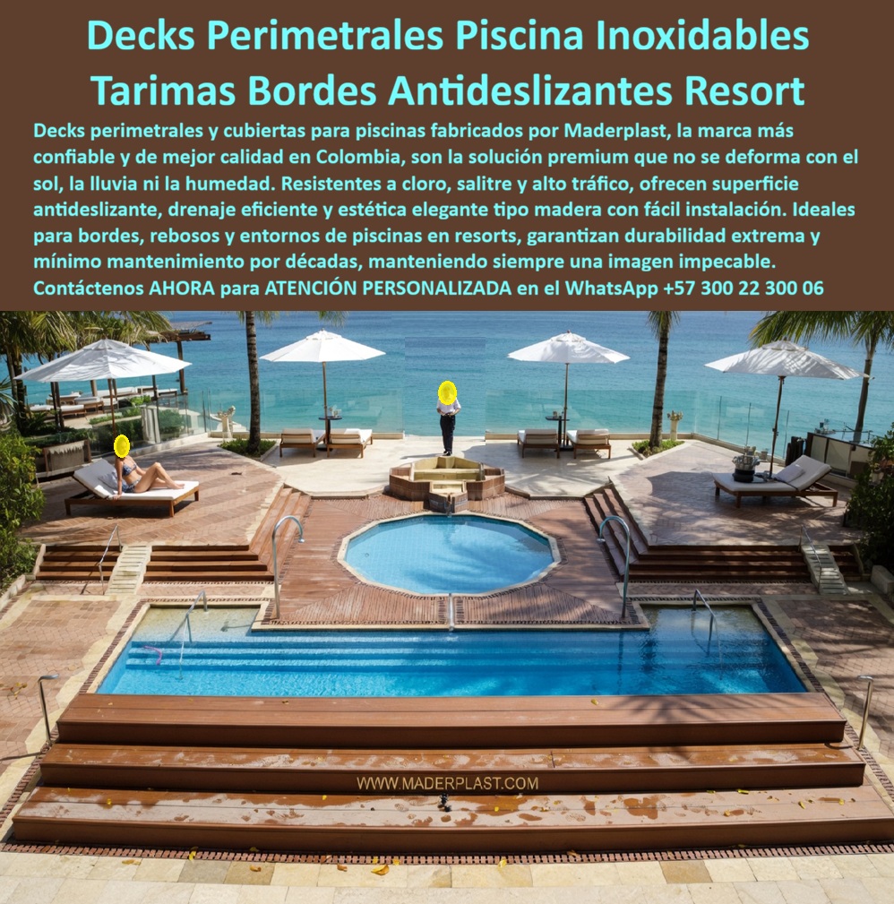 Suelos Perimetrales Piscina Inoxidables Cubiertas Deck Maderplast - Decks Perimetrales Piscina Inoxidables — Tarimas Bordes Antideslizantes Resort Resistentes Cloro y Salitre Piscina rectangular principal, jacuzzi circular elevado y escalones de acceso integrados en el mismo sistema: tablones WPC color tabaco oscuro de veta fina rodean toda el área con drenaje entre juntas, superficie antideslizante uniforme y sombrillas blancas sobre reposeras de lujo — el Caribe al fondo, la imagen del resort impecable desde cualquier ángulo. Ningún tablón hinchado, ninguna astilla, ninguna zona señalizada como riesgo. Esa coherencia visual y estructural no ocurre por accidente — ocurre porque Maderplast fabricó el sistema perimetral completo: piso, bordes, escalones y jacuzzi en un solo material, sobre medida, con garantía superior a 20 años. El área de piscinas es el entorno más agresivo para cualquier material de piso: cloro constante, humedad permanente, tráfico intenso de huéspedes descalzos, sol tropical directo y en zonas costeras, salitre marino adicional. La madera natural tratada absorbe el cloro desde adentro, se hincha, se astilla y exige lijado, sellado e impregnación cada seis meses — un ciclo de mantenimiento que cuesta entre 30 y 40 millones anuales y deteriora progresivamente la imagen del establecimiento. El deck WPC alta densidad de Maderplast rompe ese ciclo de forma definitiva: es 100% impermeable, dimensionalmente estable ante humedad constante y exposición a cloro, no se hincha, no se astilla, no se deforma con el sol ni la lluvia, y mantiene su superficie antideslizante certificada y su color integral sin pintura durante décadas sin ninguna intervención. El detalle técnico que marca la diferencia frente a otros decks sintéticos del mercado es la estabilidad dimensional bajo ciclos térmicos extremos — el deck que "se tuerce con el sol" o "se levanta en invierno" es un WPC de baja densidad o mal formulado. Maderplast fabrica con formulación de alta densidad y proceso de extrusión industrial controlado, lo que garantiza que los tablones permanezcan planos, las juntas de drenaje funcionales y los bordes del jacuzzi perfectamente alineados temporada tras temporada. La estructura soporte — vigas y durmientes plásticos anticorrosivos fabricados también por Maderplast — completa el sistema desde abajo: inoxidable, anti-pudrición, libre de mantenimiento, sin importar el nivel de humedad del subsuelo ni la proximidad al mar. Andrés Felipe Vargas, Gerente de Mantenimiento del Resort Blue Palm, lo documenta con precisión: "El deck de madera tratada llevaba dos años y ya exigía mantenimiento cada seis meses. El cloro lo había degradado desde adentro. En temporada de lluvias la superficie se volvía resbalosa y debíamos señalizarla como zona de riesgo. Costo anual: 35 millones." Después de instalar el sistema integral Maderplast — tablones, bordes, escalones y estructura soporte — cuatro temporadas completas sin una sola intervención correctiva. "Al día siguiente de la instalación ya teníamos huéspedes fotografiando el área de piscinas. Nadie hace eso con un deck deteriorado." La evidencia técnica que respaldó esa decisión está disponible públicamente en youtube.com/@maderplasSA: pruebas de laboratorio donde el material resiste rotomartillo, retroexcavadora y mazo de construcción sin ceder — porque un gerente de operaciones serio no aprueba 35 millones de inversión sin ver la evidencia. Cuando se trata de decks perimetrales para piscinas, jacuzzis y áreas húmedas de resorts costeros en plástico técnico de alto rendimiento, Maderplast es el fabricante colombiano con más de 30 años de trayectoria que entrega el sistema completo llave en mano: cotización, diseño sobre plano, personalización de color y perfil, renders previos y producción en serie. Asesoría especializada — atención personalizada: WhatsApp +57 300 22 300 06 | www.maderplast.com Decks Sintéticos Para Resorts Que No Se Deforman, Bordes De Piscinas Antideslizantes Mantenimiento, Tarimas Deck Piscina Resort Elegantes Fácil Instalación, Deck Perimetral Suelos Perimetrales Piscina Inoxidables Cubiertas Deck Maderplast Decks Sintéticos Para Resorts Que No Se Deforman Bordes De Piscinas Antideslizantes Mantenimiento Tarimas Deck Piscina Resort Elegantes Fácil Instalación Deck Perimetral Decks Perimetrales Piscina Inoxidables — Tarimas Bordes Antideslizantes Resort Resistentes Cloro y Salitre Piscina rectangular principal, jacuzzi circular elevado y escalones de acceso integrados en el mismo sistema: tablones WPC color tabaco oscuro de veta fina rodean toda el área con drenaje entre juntas, superficie antideslizante uniforme y sombrillas blancas sobre reposeras de lujo — el Caribe al fondo, la imagen del resort impecable desde cualquier ángulo. Ningún tablón hinchado, ninguna astilla, ninguna zona señalizada como riesgo. Esa coherencia visual y estructural no ocurre por accidente — ocurre porque Maderplast fabricó el sistema perimetral completo: piso, bordes, escalones y jacuzzi en un solo material, sobre medida, con garantía superior a 20 años. El área de piscinas es el entorno más agresivo para cualquier material de piso: cloro constante, humedad permanente, tráfico intenso de huéspedes descalzos, sol tropical directo y en zonas costeras, salitre marino adicional. La madera natural tratada absorbe el cloro desde adentro, se hincha, se astilla y exige lijado, sellado e impregnación cada seis meses — un ciclo de mantenimiento que cuesta entre 30 y 40 millones anuales y deteriora progresivamente la imagen del establecimiento. El deck WPC alta densidad de Maderplast rompe ese ciclo de forma definitiva: es 100% impermeable, dimensionalmente estable ante humedad constante y exposición a cloro, no se hincha, no se astilla, no se deforma con el sol ni la lluvia, y mantiene su superficie antideslizante certificada y su color integral sin pintura durante décadas sin ninguna intervención. El detalle técnico que marca la diferencia frente a otros decks sintéticos del mercado es la estabilidad dimensional bajo ciclos térmicos extremos — el deck que "se tuerce con el sol" o "se levanta en invierno" es un WPC de baja densidad o mal formulado. Maderplast fabrica con formulación de alta densidad y proceso de extrusión industrial controlado, lo que garantiza que los tablones permanezcan planos, las juntas de drenaje funcionales y los bordes del jacuzzi perfectamente alineados temporada tras temporada. La estructura soporte — vigas y durmientes plásticos anticorrosivos fabricados también por Maderplast — completa el sistema desde abajo: inoxidable, anti-pudrición, libre de mantenimiento, sin importar el nivel de humedad del subsuelo ni la proximidad al mar. Andrés Felipe Vargas, Gerente de Mantenimiento del Resort Blue Palm, lo documenta con precisión: "El deck de madera tratada llevaba dos años y ya exigía mantenimiento cada seis meses. El cloro lo había degradado desde adentro. En temporada de lluvias la superficie se volvía resbalosa y debíamos señalizarla como zona de riesgo. Costo anual: 35 millones." Después de instalar el sistema integral Maderplast — tablones, bordes, escalones y estructura soporte — cuatro temporadas completas sin una sola intervención correctiva. "Al día siguiente de la instalación ya teníamos huéspedes fotografiando el área de piscinas. Nadie hace eso con un deck deteriorado." La evidencia técnica que respaldó esa decisión está disponible públicamente en youtube.com/@maderplasSA: pruebas de laboratorio donde el material resiste rotomartillo, retroexcavadora y mazo de construcción sin ceder — porque un gerente de operaciones serio no aprueba 35 millones de inversión sin ver la evidencia. Cuando se trata de decks perimetrales para piscinas, jacuzzis y áreas húmedas de resorts costeros en plástico técnico de alto rendimiento, Maderplast es el fabricante colombiano con más de 30 años de trayectoria que entrega el sistema completo llave en mano: cotización, diseño sobre plano, personalización de color y perfil, renders previos y producción en serie. Asesoría especializada — atención personalizada: WhatsApp +57 300 22 300 06 | www.maderplast.com